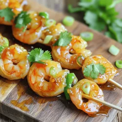 - 450 g große Garnelen, geschält und entdarmt - 60 ml Honig - 60 ml Sojasauce (reduzierter Natriumgehalt) Die Hauptzutaten bilden das Herzstück der Honig Knoblauch Garnelen Spieße. Garnelen sind zart und nehmen die Aromen gut auf. Honig bringt Süße, während die Sojasauce einen herzhaften Geschmack hinzufügt. Zusammen wirken diese Zutaten Wunder und bieten einen tollen Mix. - 4 Knoblauchzehen, fein gehackt - 1 Esslöffel frischer Ingwer, gerieben - 2 Esslöffel Sesamöl Die aromatischen Zutaten sind ein Muss. Knoblauch gibt einen kräftigen Geschmack. Ingwer fügt eine frische Note hinzu. Sesamöl rundet alles ab und bringt ein nussiges Aroma. Diese Zutaten machen das Gericht noch interessanter und geschmackvoller. - 1 Teelöffel Chiliflocken (optional für etwas Schärfe) - Salz und Pfeffer nach Geschmack - Frischer Koriander oder Frühlingszwiebeln, zur Garnitur Die Gewürze und Garnituren sind das i-Tüpfelchen. Chiliflocken geben einen kleinen Kick. Salz und Pfeffer sind wichtig, um alle Aromen zu verstärken. Koriander oder Frühlingszwiebeln sorgen für einen frischen Biss. Diese Details machen die Garnelen Spieße perfekt. Für das volle Rezept, siehe [Full Recipe]. Um die Marinade zuzubereiten, mische ich Honig, Sojasauce, gehackten Knoblauch, geriebenen Ingwer, Reisessig und Sesamöl in einer Schüssel. Ich füge auch Chiliflocken, Salz und Pfeffer hinzu, um die Aromen zu verfeinern. Sobald die Marinade fertig ist, gebe ich die Garnelen hinein. Ich achte darauf, dass jede Garnele gut bedeckt ist. Danach decke ich die Schüssel ab und stelle sie für mindestens 30 Minuten in den Kühlschrank. Das hilft, die Aromen tief in die Garnelen einzuziehen. Ich heize den Grill oder die Grillpfanne auf mittelhohe Hitze vor. Das sorgt für eine schöne Grillmarkierung auf den Garnelen. Wenn ich Holzspieße benutze, weiche ich sie vorher in Wasser ein. Dies verhindert, dass sie beim Grillen anbrennen. Die Vorbereitung der Spieße ist einfach. Ich stelle sicher, dass ich genug Platz für alle Garnelen habe, damit sie gleichmäßig garen. Jetzt fädele ich die marinierten Garnelen auf die Spieße. Dabei lasse ich etwas Platz zwischen den Garnelen. So kann die Hitze zirkulieren. Wenn der Grill heiß ist, lege ich die Spieße darauf. Ich grille die Garnelen 2-3 Minuten auf jeder Seite. Sie sind fertig, wenn sie rosa und undurchsichtig sind. Während des Grillens bestreiche ich sie mit der restlichen Marinade für extra Geschmack. Nach dem Grillen lasse ich die Spieße ein paar Minuten ruhen. Dann garniere ich sie mit frischem Koriander oder geschnittenen Frühlingszwiebeln. So sehen sie noch besser aus! Um die besten Garnelen zu wählen, achte auf frische und große Exemplare. Achte darauf, dass sie fest sind und einen frischen Duft haben. Tiefgefrorene Garnelen sind auch in Ordnung. Tauen sie sie über Nacht im Kühlschrank auf. Beim Grillen ist die Hitzeregulierung wichtig. Halte den Grill auf mittlerer Hitze. So garen die Garnelen gleichmäßig. Zu hohe Hitze kann sie schnell austrocknen. Die optimale Marinierzeit für Garnelen liegt zwischen 30 Minuten und 2 Stunden. Bei längerer Marinierzeit ziehen die Aromen besser ein. Probiere verschiedene Zutaten wie Limettensaft oder Sojasauce, um den Geschmack zu variieren. Du kannst auch frische Kräuter wie Basilikum oder Petersilie hinzufügen. Diese verleihen den Spießen ein neues Aroma. Für Beilagen empfehle ich einen frischen Salat oder gegrilltes Gemüse. Reis passt ebenfalls gut zu den Garnelen. Präsentiere die Spieße auf einem schönen Teller. Garniere sie mit frischem Koriander oder Frühlingszwiebeln. Das sieht nicht nur gut aus, sondern macht das Essen noch schmackhafter. {{image_4}} Möchten Sie Ihre Spieße aufpeppen? Fügen Sie Paprika und Zucchini hinzu. Diese Gemüse passen perfekt zu Garnelen. Sie bringen frische Farben und einen tollen Geschmack. Sie können sie einfach in Stücke schneiden und auf die Spieße stecken. Ein weiteres großartiges Trockenfutter ist Ananas. Diese fruchtige Note gibt den Spießen eine süße Überraschung. Die Kombination von Garnelen und Ananas ist köstlich und macht das Essen noch interessanter. Wenn Sie keine Garnelen mögen, probieren Sie Hähnchen oder Rindfleisch. Marinieren Sie das Fleisch wie die Garnelen. Die Aromen von Honig und Knoblauch wirken auch hier gut. Für Vegetarier gibt es tolle Alternativen. Tofu oder Gemüse wie Champignons sind großartige Optionen. Sie nehmen die Marinade gut auf und sind lecker auf dem Grill. Möchten Sie es schärfer? Fügen Sie mehr Chiliflocken hinzu. Dies gibt den Spießen einen würzigen Kick. Sie können auch andere Gewürze ausprobieren. Paprika oder Kreuzkümmel bringen neue Aromen. Schärfe ist ganz nach Ihrem Geschmack. Wenn Sie es milder mögen, verwenden Sie weniger Chili. Passen Sie die Gewürze an, um das perfekte Gericht für sich zu finden. Für das komplette Rezept, schauen Sie sich die Honig-Knoblauch Garnelen-Spieße an. - Kühlschranklagerung: Bewahren Sie die Spieße in einem luftdichten Behälter auf. So bleiben sie frisch. Stellen Sie sicher, dass sie abgekühlt sind, bevor Sie sie lagern. - Aufbewahrungsdauer: Im Kühlschrank halten die Spieße bis zu drei Tage. Nach dieser Zeit verlieren sie ihren Geschmack und ihre Textur. - Anweisungen zum Einfrieren: Zum Einfrieren legen Sie die gekochten Spieße in einen Gefrierbeutel. Drücken Sie die Luft heraus, um Gefrierbrand zu vermeiden. - Auftaumethoden: Lassen Sie die Spieße über Nacht im Kühlschrank auftauen. Alternativ können Sie sie in der Mikrowelle auf der Auftaufunktion erwärmen. - Rezepte für Reste: Verwenden Sie die Reste in Salaten oder Wraps. Sie passen toll zu Reisgerichten oder in einer Pasta. - Neue Zubereitungen: Mischen Sie die Garnelen mit Gemüse und braten Sie sie in einer Pfanne. So zaubern Sie ein schnelles und leckeres Gericht. Ich empfehle, die Garnelen mindestens 30 Minuten zu marinieren. So ziehen die Aromen gut ein. Wenn du mehr Geschmack willst, lass sie bis zu 2 Stunden im Kühlschrank. Zu lange Marinieren kann die Garnelen jedoch zäh machen. Ja, du kannst einen Holzkohlengrill nutzen. Achte darauf, die Kohlen gut durchglühen zu lassen. Das gibt den Garnelen einen großartigen Grillgeschmack. Halte die Temperatur im Auge. Eine mittlere Hitze sorgt dafür, dass die Garnelen gleichmäßig garen und nicht anbrennen. Die Spieße selbst sind glutenfrei, solange du glutenfreie Sojasauce verwendest. Achte darauf, dass auch andere Zutaten wie Marinade glutenfrei sind. So kannst du sicher genießen. Zu deinen Honig-Knoblauch Garnelen Spießen passen viele Beilagen. Probiere frischen Reis, einen grünen Salat oder gegrilltes Gemüse. Auch ein einfacher Dipp aus Joghurt und Kräutern passt gut dazu. Garnelen auf Spießen sind einfach und lecker. Wir haben wichtige Zutaten wie Garnelen, Honig und Sojasauce besprochen. Die Marinade mit Knoblauch und Ingwer gibt einen tollen Geschmack. Ich empfehle, die Garnelen perfekt zu grillen, sowie verschiedene Variationen auszuprobieren. Denke daran, deine Reste kreativ zu verwenden. Mit diesen Tipps machst du jedem eine Freude. Es ist einfach, köstliche Grillgerichte zu zaubern, die alle beeindrucken werden. Halte unsere Tipps im Hinterkopf und genieße das Kochen!