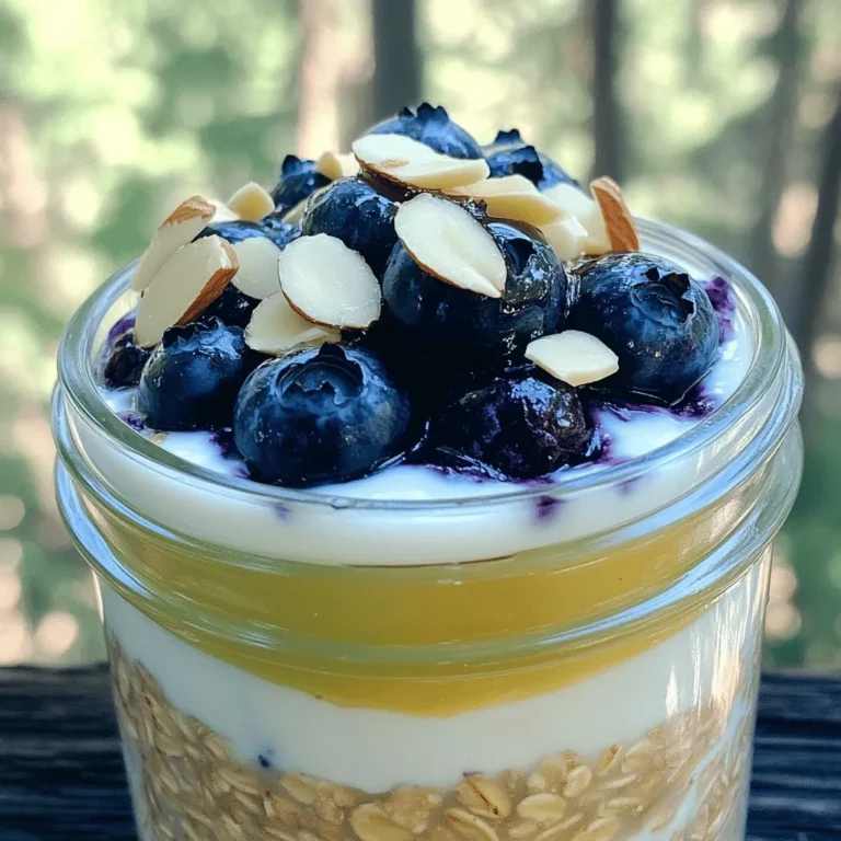 - 1 Tasse Haferflocken - 1 Tasse Mandelmilch - 1/2 Tasse griechischer Joghurt Die Hauptzutaten sind wichtig für die Basis deiner Overnight Oats. Die Haferflocken geben dir eine gute Textur und Nährstoffe. Mandelmilch macht das Gericht cremig und gibt einen feinen Geschmack. Griechischer Joghurt sorgt für eine extra Portion Eiweiß. - 1/2 Tasse frische Heidelbeeren - 1/4 Tasse Mandelblättchen - 1 Esslöffel Chiasamen Heidelbeeren bringen Süße und Farbe. Sie sind auch reich an Vitaminen! Die Mandelblättchen fügen einen schönen Crunch hinzu. Chiasamen sind kleine Kraftpakete. Sie helfen, die Mischung zu binden und geben dir Ballaststoffe. - 1 Esslöffel Honig oder Ahornsirup - 1/2 Teelöffel Vanilleextrakt - Eine Prise Salz Der Honig oder Ahornsirup bringt die Süße. Vanilleextrakt fügt einen warmen, aromatischen Geschmack hinzu. Ein wenig Salz hebt die Aromen hervor und sorgt für das gewisse Etwas. Zuerst nehmen wir eine mittelgroße Schüssel. Fügen Sie 1 Tasse Haferflocken und 1 Esslöffel Chiasamen hinzu. Mischen Sie die beiden Zutaten gut. Danach geben Sie eine Prise Salz dazu. Das Salz hebt den Geschmack der Haferflocken hervor. In einer separaten Schüssel gießen Sie 1 Tasse Mandelmilch. Fügen Sie 1/2 Tasse griechischen Joghurt hinzu. Wenn Sie möchten, geben Sie jetzt 1 Esslöffel Honig oder Ahornsirup rein. Der Honig macht die Mischung süß. Schließlich fügen Sie 1/2 Teelöffel Vanilleextrakt hinzu und verrühren alles gut. Gießen Sie die feuchte Mischung über die trockenen Zutaten. Rühren Sie alles gründlich um, bis es gut vermischt ist. Jetzt kommen die frischen Heidelbeeren dazu. Unterheben Sie sie vorsichtig. Behalten Sie die Hälfte der 1/4 Tasse Mandelblättchen für das Topping. Teilen Sie die Mischung gleichmäßig in zwei Gläser oder luftdichte Behälter auf. Verschließen Sie die Behälter gut. Stellen Sie sie über Nacht in den Kühlschrank. So kann die Mischung schön eindicken. Am Morgen rühren Sie alles gut um und fügen bei Bedarf mehr Mandelmilch hinzu. Anpassung der Konsistenz Wenn du die Overnight Oats cremiger magst, füge mehr Mandelmilch hinzu. Rühre einen Spritzer Mandelmilch ein, bevor du servierst. Für eine dickere Textur, verwende weniger Flüssigkeit. Experimentiere mit der Menge, um deine perfekte Konsistenz zu finden. Tipps für die perfekte Mischung Achte darauf, die trockenen Zutaten gleichmäßig zu vermischen. So verteilst du die Chiasamen und das Salz gut. Wenn du die feuchten Zutaten hinzufügst, rühre schnell, um Klumpen zu vermeiden. Das sorgt für eine homogene Mischung, die gut eindickt. Lagermöglichkeiten im Kühlschrank Bewahre die Overnight Oats in luftdichten Behältern auf. So bleiben sie frisch und lecker. Du kannst sie auch in Gläsern lagern, die du einfach im Kühlschrank stapeln kannst. Haltbarkeit der Overnight Oats Die Overnight Oats sind bis zu fünf Tage haltbar. Achte darauf, sie gut zu verschließen. Wenn du sie länger aufbewahrst, können die Heidelbeeren weich werden. Toppings und Garnierungen Toppe deine Oats mit mehr Heidelbeeren und Mandelblättchen. Du kannst auch Nüsse oder Honig hinzufügen. Das gibt einen leckeren Crunch und zusätzlichen Geschmack. Kombination mit anderen Früchten Probiere, die Heidelbeeren mit anderen Früchten zu kombinieren. Himbeeren oder Bananen passen gut. Die Vielfalt macht das Frühstück spannend und lecker. {{image_4}} Für die Mandel Overnight Oats gibt es viele tolle Alternativen. - Verwendung von anderen Milchsorten: Du kannst auch Kokosmilch oder Sojamilch nehmen. Diese Sorten geben dem Gericht einen neuen Geschmack. - Verwendung von anderen Joghurts: Statt griechischem Joghurt kannst du Kokosjoghurt oder Sojajoghurt verwenden. So wird dein Rezept vegan und bleibt lecker. Die Heidelbeeren sind großartig, aber du kannst auch andere Früchte verwenden. - Auswahl anderer Beeren: Himbeeren, Erdbeeren oder Brombeeren sind super Alternativen. Sie bringen frische Farben und neue Aromen. - Saisonale Obstalternativen: Im Herbst kannst du Äpfel oder Birnen hinzufügen. Diese Früchte sind süß und passen gut zu Haferflocken. Die Geschmacksrichtungen machen deine Overnight Oats besonders. - Hinzufügen von Nüssen oder Samen: Du kannst Walnüsse oder Sonnenblumenkerne verwenden. Diese geben zusätzlichen Crunch und gesunde Fette. - Verwendung von Gewürzen: Zimt oder Muskatnuss können einen tollen Geschmack geben. Diese Gewürze machen dein Frühstück noch interessanter. Nährstoffe in Haferflocken Haferflocken sind sehr nahrhaft. Sie enthalten Ballaststoffe, die gut für die Verdauung sind. Diese Ballaststoffe helfen, den Blutzucker stabil zu halten. Außerdem bieten sie wichtige Vitamine und Mineralien. Dazu zählen Eisen und Magnesium. Diese Nährstoffe unterstützen die Gesundheit von Herz und Muskeln. Vorteile von Heidelbeeren Heidelbeeren sind kleine Kraftpakete. Sie sind reich an Antioxidantien, die den Körper schützen. Diese Beeren fördern auch die Gesundheit des Gehirns. Sie verbessern das Gedächtnis und die Konzentration. Zudem sind sie kalorienarm und voller Vitamine. Das macht sie zu einem tollen Snack. Kohlenhydrate, Fette, Eiweiße Eine Portion Heidelbeeren Mandel Overnight Oats hat etwa 300 Kalorien. Diese setzen sich aus Kohlenhydraten, Fetten und Eiweißen zusammen. Haferflocken liefern die meisten Kohlenhydrate. Mandelmilch und Joghurt bringen gesunde Fette und Eiweiße. Das sorgt für ein langanhaltendes Sättigungsgefühl. Portionen und Kalorienverbrauch Das Rezept macht zwei Portionen. Das ist ideal für ein schnelles Frühstück. Wenn du eine Portion isst, bekommst du eine gute Mischung aus Nährstoffen. Diese Mischung gibt dir Energie für den Tag. Ersatzprodukte für Allergiker Du kannst die Overnight Oats anpassen. Verwende glutenfreie Haferflocken, wenn du Gluten meiden musst. Für vegane Optionen kannst du den Joghurt durch eine pflanzliche Alternative ersetzen. So bleibt das Rezept für jeden geeignet. Nährwerte für spezielle Diäten Die Nährwerte bleiben ähnlich, wenn du Ersatzprodukte verwendest. Achte darauf, die Kalorien und Nährstoffe im Blick zu behalten. So stellst du sicher, dass deine Overnight Oats nahrhaft und lecker bleiben. Die Overnight Oats sind im Kühlschrank bis zu fünf Tage haltbar. Lagern Sie sie in einem luftdichten Behälter. So bleiben sie frisch und lecker. Achten Sie darauf, die Mischung vor dem Essen gut umzurühren. Manchmal setzen sich die Zutaten ab. Ja, Sie können die Overnight Oats leicht im Voraus zubereiten. Die Vorbereitungszeit beträgt nur zehn Minuten. Portionieren Sie die Mischung in zwei Gläser oder Behälter. Stellen Sie sie dann über Nacht in den Kühlschrank. Sie sind perfekt für einen schnellen Morgen. Wenn Sie keine Chiasamen haben, können Sie Leinsamen verwenden. Diese haben ähnliche Vorteile. Auch Haferkleie ist eine gute Option. Sie gibt den Oats eine tolle Textur. Außerdem können Sie einfach die Chiasamen weglassen, wenn Sie möchten. Dieser Blogbeitrag erklärt, wie man einfache und gesunde Overnight Oats macht. Wir haben die Hauptzutaten wie Haferflocken und Mandelmilch besprochen. Die Anleitung führt Sie Schritt für Schritt durch die Zubereitung und Kühlung. Zudem gab es viele Tipps für Variationen und die Aufbewahrung. Zusammengefasst sind Overnight Oats eine nährstoffreiche Frühstücksoption. Mit ein wenig Kreativität können Sie viele verschiedene Geschmäcker ausprobieren. Genießen Sie Ihre gesunde Mahlzeit!