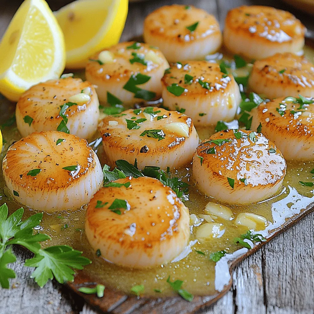 Für dieses schnelle Rezept benötigst du folgende Zutaten: - 450 g Jakobsmuscheln, gründlich abgetrocknet - 60 g ungesalzene Butter - 3 Knoblauchzehen, fein gehackt - Saft von 1 Zitrone - Abrieb von 1 Zitrone - Salz und Pfeffer nach Geschmack - 2 Esslöffel frische Petersilie, gehackt (zum Garnieren) - Zitronenschnitze (zum Servieren) Diese Zutaten bringen frischen Geschmack auf den Tisch. Die Jakobsmuscheln sind das Herzstück. Butter und Knoblauch sorgen für einen tollen Geschmack. Du kannst das Rezept nach deinem Geschmack anpassen. Probiere verschiedene Kräuter wie Thymian oder Basilikum. Füge etwas Chili hinzu, wenn du es scharf magst. Du kannst auch Weißwein in die Sauce geben. Das gibt einen extra Kick. Frische Jakobsmuscheln sind wichtig für den besten Geschmack. Achte auf folgende Punkte: - Die Muscheln sollten fest und glänzend sein. - Sie dürfen nicht unangenehm riechen. - Kaufe sie am besten vom Fischhändler deines Vertrauens. Wenn du diese Tipps beachtest, bekommst du die besten Jakobsmuscheln für dein Gericht. Zuerst trocknest du die Jakobsmuscheln gründlich mit Küchenpapier. Eine gute Vorbereitung ist wichtig. Dadurch braten sie besser an und erhalten eine schöne Farbe. Wenn sie zu feucht sind, dampfen sie nur. Das wollen wir nicht! Achte darauf, dass sie gleichmäßig trocken sind. Erhitze 30 g Butter in einer großen Pfanne. Stelle die Hitze auf mittel bis hoch. Warte, bis die Butter schmilzt und leicht schäumt. Lege die Jakobsmuscheln in einer einzigen Schicht in die Pfanne. Überlade die Pfanne nicht! Brate sie für 2-3 Minuten auf jeder Seite. Sie sollten goldbraun und durchscheinend sein. Achte darauf, sie nicht zu lange zu garen. Die Mitte soll zart bleiben. Nimm die Jakobsmuscheln danach aus der Pfanne und lege sie auf einen Teller. Reduziere die Hitze der Pfanne auf mittel. Füge die restlichen 30 g Butter hinzu. Wenn die Butter geschmolzen ist, gib den fein gehackten Knoblauch dazu. Brate ihn für etwa 30 Sekunden. Er sollte aromatisch riechen. Gieße dann den Zitronensaft und den Abrieb hinzu. Rühre alles gut durch und lasse es 1-2 Minuten köcheln. So entfalten sich die Aromen. Jetzt kommen die angebratenen Jakobsmuscheln zurück in die Pfanne. Schwenke sie vorsichtig in der Sauce. Schmecke mit Salz und Pfeffer ab. Erhitze alles eine weitere Minute. Serviere die Jakobsmuscheln sofort. Garniere sie mit frischer Petersilie und Zitronenschnitzen. Jakobsmuscheln garen schnell, meist nur 2-3 Minuten pro Seite. Wenn sie goldbraun sind, sind sie fertig. Die Mitte sollte zart und leicht durchscheinend bleiben. Überprüfe die Garzeit genau, da sie sonst zäh werden. Ein häufiger Fehler ist, die Pfanne zu überladen. Das führt zu dampfenden statt anbratenden Muscheln. Achte darauf, dass die Jakobsmuscheln gut abgetrocknet sind. Feuchtigkeit lässt sie nicht schön bräunen. Schalte die Hitze nicht zu hoch, um ein Anbrennen zu vermeiden. Zu Jakobsmuscheln passen frische Salate oder knuspriges Brot sehr gut. Ein leichter grüner Salat mit Vinaigrette ergänzt das Gericht. Als Getränk empfehle ich einen trockenen Weißwein oder spritzigen Sekt. Diese Getränke heben die Aromen der Muscheln hervor und machen das Essen festlich. {{image_4}} Ich liebe es, Jakobsmuscheln mit mediterranen Aromen zu kombinieren. Füge einfach ein paar Kirschtomaten und frischen Basilikum hinzu. Die Tomaten bringen Süße und der Basilikum einen frischen Kick. Du kannst auch Olivenöl statt Butter verwenden. So wird das Gericht noch leichter und gesünder. Zitrone passt perfekt dazu, um den Geschmack aufzuhellen. Wenn du es würzig magst, probiere etwas rote Pfefferflocken. Diese geben deinen Jakobsmuscheln einen schönen Schärfe-Kick. Du kannst auch eine Prise Paprika oder Cayennepfeffer dazugeben. Eine andere tolle Idee ist, etwas frischen Ingwer zu reiben. Ingwer bringt eine interessante Note und ist sehr gesund. Für eine vegetarische Version kannst du Jakobsmuscheln durch gebratene Zucchini oder Champignons ersetzen. Die Zucchini geben eine schöne Textur und die Champignons einen herzhaften Geschmack. Brate sie einfach wie die Jakobsmuscheln und verwende die gleiche Buttersauce. So hast du ein leckeres und schnelles Gericht, das alle lieben werden. Um Jakobsmuscheln frisch zu halten, lege sie in einen luftdichten Behälter. Die Muscheln sollten gut abgedeckt sein. Stelle den Behälter in den Kühlschrank. So bleiben sie bis zu zwei Tage frisch. Achte darauf, dass sie nicht mit anderen Lebensmitteln in Berührung kommen. Der Geruch kann die Frische beeinträchtigen. Reste von Jakobsmuscheln sind im Kühlschrank etwa ein bis zwei Tage haltbar. Wichtig ist, dass du sie schnell kühlst. Lagere sie in einem luftdichten Behälter. So bleibt der Geschmack erhalten. Wenn die Muscheln unangenehm riechen, schmeiß sie weg. Sicherheit geht vor! Zum Wiederaufwärmen erhitze die Jakobsmuscheln vorsichtig. Du kannst sie in einer Pfanne bei mittlerer Hitze aufwärmen. Füge etwas Butter oder Wasser hinzu, um sie saftig zu halten. Vermeide hohe Temperaturen, da sie sonst zäh werden. Ein paar Minuten reichen aus, um sie warm zu machen. Jakobsmuscheln braten nur 2-3 Minuten auf jeder Seite. Sie sollten goldbraun und leicht durchsichtig sein. Wenn du sie zu lange brätst, werden sie zäh. Achte darauf, dass die Mitte zart bleibt. Ja, du kannst tiefgefrorene Jakobsmuscheln verwenden. Tau sie vorher im Kühlschrank auf. Tupfe sie dann mit Küchenpapier trocken, damit sie beim Braten gut anbraten. Dies ist wichtig für den Geschmack und die Textur. Für das Braten von Jakobsmuscheln empfehle ich ungesalzene Butter. Sie gibt einen reichen Geschmack. Du kannst auch etwas Olivenöl hinzufügen, um die Hitze zu erhöhen. Das sorgt für ein gutes Braten ohne Verbrennung. Zusammenfassend haben wir die besten Zutaten und Tipps für Knoblauch-Zitronenbutter Jakobsmuscheln besprochen. Ich habe dir Schritt für Schritt gezeigt, wie du diese zarten Meeresfrüchte perfekt zubereitest. Du kennst nun auch Variationen und Aufbewahrungshinweise, um lange Freude an deinen Gerichten zu haben. Denke daran, kleine Fehler zu vermeiden, um das beste Ergebnis zu erzielen. Lass dich inspirieren und experimentiere mit der Zubereitung. Guten Appetit!