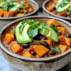 - 2 mittelgroße Süßkartoffeln, geschält und gewürfelt - 1 Dose (425 g) schwarze Bohnen, abgetropft und abgespült - 1 Dose (400 g) gewürfelte Tomaten mit grünen Chilischoten - 1 rote Paprika, gewürfelt - 1 gelbe Zwiebel, fein gehackt - 3 Knoblauchzehen, gehackt - 480 ml Gemüsebrühe - 1 Esslöffel Olivenöl - 2 Teelöffel Kreuzkümmel - 1 Teelöffel geräuchertes Paprikapulver - 1 Teelöffel Chilipulver - 1/2 Teelöffel Cayennepfeffer (nach Schärfevorliebe anpassen) - Salz und Pfeffer nach Geschmack - 1 Tasse Mais (frisch oder gefroren) - Frischer Koriander, gehackt (zum Garnieren) - Avocadoscheiben (zum Servieren) Ich liebe die Auswahl an Zutaten für dieses Chili. Süßkartoffeln bringen eine natürliche Süße. Schwarze Bohnen fügen Protein und Ballaststoffe hinzu. Gewürfelte Tomaten mit Chilischoten geben dem Gericht einen extra Kick. Die Paprika sorgt für Farbe und Crunch. Zwiebeln und Knoblauch bringen Geschmack und Tiefe. Gemüsebrühe gibt die Basis für die Flüssigkeit. Die Gewürze sind das Herzstück. Kreuzkümmel gibt einen erdigen Geschmack. Geräuchertes Paprikapulver sorgt für einen rauchigen Ton. Chilipulver und Cayennepfeffer bringen die gewünschte Schärfe. Vergessen Sie nicht Salz und Pfeffer, um alles abzurunden. Frischer Koriander macht das Chili frisch und hell. Avocadoscheiben geben eine cremige Note. Jede Zutat hat ihren eigenen Platz. Sie arbeiten zusammen, um ein köstliches Gericht zu schaffen. - Süßkartoffeln schälen und würfeln: Nimm zwei mittelgroße Süßkartoffeln. Schäle sie zuerst. Danach schneide sie in kleine Würfel. So garen sie gleichmäßig und schnell. - Bohnen abspülen und vorbereiten: Nimm eine Dose schwarze Bohnen. Gieße die Bohnen in ein Sieb. Spüle sie gut mit Wasser ab. Das entfernt die überschüssige Flüssigkeit und macht sie frischer. - Zwiebel und Knoblauch anbraten: Nimm einen großen Topf. Erhitze einen Esslöffel Olivenöl bei mittlerer Hitze. Füge eine fein gehackte Zwiebel hinzu. Brate sie etwa fünf Minuten an, bis sie glasig ist. Dann füge drei gehackte Knoblauchzehen hinzu. Koche eine weitere Minute, bis der Knoblauch duftet. - Gewürze und Gemüse hinzufügen: Jetzt kommen die gewürfelten Süßkartoffeln und die rote Paprika dazu. Füge zwei Teelöffel Kreuzkümmel, einen Teelöffel geräuchertes Paprikapulver, einen Teelöffel Chilipulver und einen halben Teelöffel Cayennepfeffer hinzu. Rühre alles gut um, damit die Gewürze die Gemüse bedecken. - Chili zum Köcheln bringen: Gieße 480 ml Gemüsebrühe in den Topf. Bringe die Mischung zum Kochen. Reduziere dann die Hitze und lasse das Chili 15 Minuten köcheln. Die Süßkartoffeln sollten weich sein. - Abgeschmeckt servieren: Rühre die schwarzen Bohnen, die gewürfelten Tomaten und eine Tasse Mais ein. Lasse das Chili für weitere 10 bis 15 Minuten köcheln. Schmecke es mit Salz und Pfeffer ab. Falls du es schärfer magst, füge mehr Cayennepfeffer hinzu. Wenn das Chili die gewünschte Konsistenz hat, nimm es vom Herd. - Anpassung der Schärfe: Mögen Sie es scharf? Fügen Sie mehr Cayennepfeffer hinzu. Wenn Sie es milder mögen, verwenden Sie weniger. Probieren Sie auch verschiedene Chilipulver aus. Sie haben die Kontrolle über den Geschmack. - Vermeidung von Überkochen: Überkochen kann die Aromen matschig machen. Kochen Sie das Chili sanft. Behalten Sie die Hitze im Auge und rühren Sie regelmäßig um. So bleibt die Textur der Süßkartoffeln schön. - Beilagenvorschläge: Servieren Sie Ihr Chili mit warmem Maisbrot. Es ist eine tolle Ergänzung. Tortilla-Chips sind auch eine knusprige Wahl. Sie passen perfekt zu jedem Löffel Chili. - Garniturideen: Frischer Koriander bringt Frische. Streuen Sie ihn großzügig über das Chili. Avocadoscheiben sorgen für Cremigkeit. Zusammen machen sie das Gericht noch köstlicher. {{image_4}} Du kannst dein Chili ganz leicht anpassen. Füge mehr Gemüse hinzu, um es bunter zu machen. Karotten, Zucchini oder sogar Spinat passen gut dazu. Diese Gemüsesorten bringen mehr Geschmack und Nährstoffe. Eine andere Möglichkeit ist, verschiedene Bohnen zu verwenden. Kidneybohnen oder weiße Bohnen sind tolle Alternativen. Sie bringen eine neue Textur und einen anderen Geschmack ins Gericht. Die Gewürze sind wichtig für den Geschmack. Du kannst mit anderen Gewürzen experimentieren. Zum Beispiel kannst du Oregano oder Thymian hinzufügen. Diese Kräuter geben deinem Chili einen neuen Charakter. Denke auch an regionale Gewürze. Wenn du etwas Schärfe magst, probiere frische Jalapeños oder Chipotle. Diese regionalen Zutaten machen dein Chili noch interessanter. Um dein Chili frisch zu halten, musst du es richtig lagern. Am besten bewahrst du es in einem luftdichten Behälter auf. Dies schützt es vor Gerüchen und hält den Geschmack gut. Du kannst das Chili im Kühlschrank oder im Gefrierfach lagern. - Kühlschrank: Stelle das Chili in den Kühlschrank. So bleibt es bis zu 4 Tage frisch. - Gefrierfach: Wenn du das Chili länger aufbewahren willst, friere es ein. Im Gefrierfach hält es bis zu 3 Monate. Die Haltbarkeit ist wichtig für deinen Genuss. Wenn du das Chili im Kühlschrank aufbewahrst, bleibt es bis zu 4 Tage gut. Achte darauf, dass es gut abgedeckt ist. Um das Chili wieder aufzuwärmen, gibt es einfache Schritte. - Mikrowelle: Gib eine Portion in eine mikrowellengeeignete Schüssel. Erwärme es in 1-Minuten-Intervallen, bis es heiß ist. - Herd: Erwärme das Chili in einem Topf bei mittlerer Hitze. Rühre regelmäßig um, damit es nicht anbrennt. So kannst du dein leckeres Chili schnell und einfach genießen! Die Zubereitung dauert insgesamt etwa 45 Minuten. Die Vorbereitungszeit beträgt 15 Minuten. In dieser Zeit schälen und würfeln Sie die Süßkartoffeln, schneiden das Gemüse und hacken den Knoblauch. Danach kochen Sie das Chili für etwa 30 Minuten. In der ersten Phase braten Sie die Zwiebel und den Knoblauch an, bevor Sie die restlichen Zutaten hinzufügen. Ja, Sie können das Chili im Voraus zubereiten. Bereiten Sie das Chili einfach nach dem Rezept vor. Lassen Sie es dann abkühlen und füllen Sie es in einen luftdichten Behälter. Lagern Sie es im Kühlschrank für bis zu drei Tage. Sie können es auch einfrieren, falls Sie es länger aufbewahren möchten. Zum Wiedererwärmen können Sie es einfach in einem Topf oder in der Mikrowelle aufwärmen. Ja, dieses Rezept ist glutenfrei. Alle Zutaten sind frei von Gluten. Achten Sie jedoch darauf, dass die Gemüsebrühe, die Sie verwenden, ebenfalls glutenfrei ist. Die schwarzen Bohnen und die gewürfelten Tomaten enthalten kein Gluten. So können Sie sich ganz sicher sein, dass Ihr Chili für eine glutenfreie Ernährung geeignet ist. Zusammenfassend haben wir ein leckeres veganes Chili mit Süßkartoffeln und schwarzen Bohnen gemacht. Wir haben die Zutaten aufgelistet, eine einfache Schritt-für-Schritt-Anleitung gegeben und viele hilfreiche Tipps geteilt. Das Chili ist nicht nur anpassbar, sondern auch leicht aufzubewahren. Es bleibt frisch, wenn Sie die richtigen Lagerbedingungen beachten. Denken Sie daran, mit Gewürzen zu experimentieren und Beilagen hinzuzufügen. Ein köstliches Gericht, das jeder genießen kann!