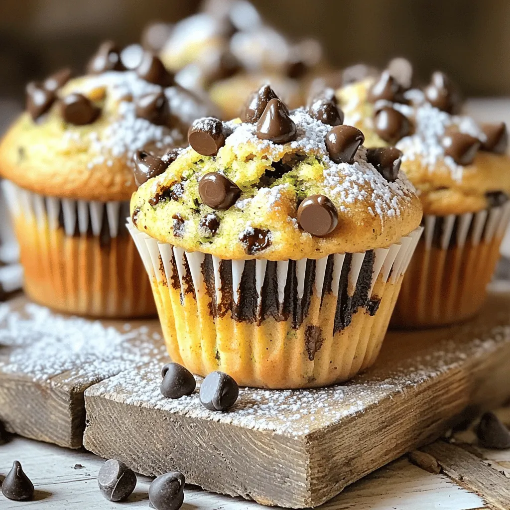 - Zucchini und ihre Vorteile Zucchini ist ein toller Bestandteil für Muffins. Sie macht die Muffins saftig und weich. Zucchini hat viele Vitamine und wenig Kalorien. Sie ist auch eine gute Quelle für Ballaststoffe. Das hilft, die Verdauung zu fördern. Durch das Reiben wird die Zucchini fast unsichtbar. Du schmeckst sie nicht, aber du profitierst von ihren Vorteilen. - Verwenden von verschiedenen Mehlsorten In diesem Rezept nutzen wir zwei Mehlsorten. Allzweckmehl gibt den Muffins Struktur. Vollkornmehl macht sie gesünder. Vollkornmehl hat mehr Nährstoffe. Du kannst auch andere Mehlsorten probieren. Mandelmehl oder Hafermehl sind gute Alternativen. Sie geben einen anderen Geschmack und eine andere Textur. - Auswahl der Schokoladenstückchen Die Schokoladenstückchen sind der Star der Muffins. Ich empfehle, halbbittersüße Schokolade zu verwenden. Sie bietet eine schöne Balance zur Süße. Du kannst auch Milchschokolade verwenden, wenn du es süßer magst. Achte darauf, hochwertige Schokolade zu wählen. Sie macht den Unterschied im Geschmack. - Walnüsse als gesunde Ergänzung Walnüsse sind eine großartige Wahl. Sie fügen einen knusprigen Biss hinzu. Außerdem sind sie reich an gesunden Fetten. Wenn du Nüsse magst, füge sie einfach hinzu. Du kannst sie grob hacken und unter den Teig mischen. - Süßungsmittelvariationen Du kannst den Zucker nach deinem Geschmack anpassen. Verwende weniger Zucker, wenn du es weniger süß magst. Honig oder Ahornsirup sind tolle Alternativen. Diese Süßungsmittel geben den Muffins einen besonderen Geschmack. Experimentiere mit verschiedenen Süßungsmitteln. - Gewürze für zusätzlichen Geschmack Zimt ist ein wichtiger Teil dieses Rezepts. Er bringt Wärme und Tiefe in den Geschmack. Du kannst auch andere Gewürze hinzufügen. Muskatnuss oder Ingwer geben einen tollen Kick. Sei kreativ und finde deine Lieblingskombinationen. Heizen Sie Ihren Ofen auf 175 °C vor. Legen Sie ein Muffinblech mit Papierförmchen aus oder fetten Sie es leicht ein. Nehmen Sie die Zucchini und reiben Sie sie gründlich. Achten Sie darauf, die Zucchini gut zu trocknen, um überschüssige Feuchtigkeit zu vermeiden. In einer mittleren Schüssel kombinieren Sie die trockenen Zutaten. Mischen Sie Allzweckmehl, Vollkornmehl, Backpulver, Natron, Salz und gemahlenen Zimt gut. In einer separaten großen Schüssel verrühren Sie den weißen und braunen Zucker mit dem Pflanzenöl. Schlagen Sie die Mischung, bis sie glatt ist. Fügen Sie die Eier und das Vanilleextrakt hinzu und rühren Sie alles gut durch. Rühren Sie die geriebene Zucchini unter, bis sie gleichmäßig verteilt ist. Geben Sie die trockenen Zutaten nach und nach zu den feuchten Zutaten. Mischen Sie vorsichtig, bis alles gerade so verbunden ist. Achten Sie darauf, nicht zu lange zu rühren. Falten Sie die Schokoladenstückchen und, falls verwendet, die gehackten Walnüsse sanft unter den Teig. Verteilen Sie den Muffinteig gleichmäßig auf die vorbereiteten Muffinförmchen. Füllen Sie jedes Förmchen etwa zwei Drittel voll. Backen Sie die Muffins im vorgeheizten Ofen für 18-22 Minuten. Nutzen Sie einen Zahnstocher, um zu testen, ob die Muffins fertig sind. Stecken Sie ihn in die Mitte; wenn er sauber herauskommt, sind die Muffins bereit. Lassen Sie die Muffins 5 Minuten im Blech abkühlen, bevor Sie sie auf ein Kuchengitter setzen, um vollständig abzukühlen. - Wie man verhindert, dass Muffins trocken werden: Um trockene Muffins zu vermeiden, achte darauf, die Zucchini gut zu reiben. Das Wasser in der Zucchini hilft, die Muffins feucht zu halten. Verwende auch nicht zu viel Mehl. Mische die Zutaten nur, bis sie gerade verbunden sind. Zu langes Rühren kann die Muffins trocken machen. - Tipps zur gleichmäßigen Garzeit: Stelle sicher, dass dein Ofen gut vorgeheizt ist. Backe die Muffins für 18 bis 22 Minuten. Die Backzeit kann je nach Ofen leicht variieren. Ein Zahnstocher sollte sauber herauskommen, wenn die Muffins fertig sind. - Ansprechende Präsentation der Muffins: Für eine schöne Präsentation streue einige Schokoladenstückchen vor dem Backen oben auf die Muffins. Du kannst sie dann warm servieren. Ein bisschen Puderzucker darüber macht sie noch einladender. - Serviervorschläge für besondere Anlässe: Für besondere Anlässe kann ein Klecks griechischer Joghurt an die Seite der Muffins toll aussehen. Das gibt nicht nur einen schönen Kontrast, sondern fügt auch eine cremige Textur hinzu. - Verwendung von anderen Früchten oder Nüssen: Du kannst auch andere Früchte wie Bananen oder Äpfel hinzufügen. Diese bringen zusätzliche Süße und Geschmack. Gehackte Walnüsse sind eine großartige Ergänzung, die auch Crunch bietet. - Glutenfreie oder vegane Varianten: Für eine glutenfreie Version kannst du Mandelmehl oder Hafermehl verwenden. Möchtest du die Muffins vegan machen? Ersetze die Eier durch Apfelmus oder Leinsamen. Das funktioniert gut und hält die Muffins feucht. {{image_4}} Sie können verschiedene Schokoladensorten verwenden. Probieren Sie Vollmilch- oder weiße Schokolade. Dunkle Schokolade bringt mehr Tiefe. Wenn Sie eine süßere Note möchten, wählen Sie Milchschokolade. Bei Zuckeralternativen können Sie Honig oder Agavendicksaft verwenden. Achten Sie darauf, die Menge anzupassen, um die Süße zu steuern. Fruchtige Zutaten machen den Muffin spannend. Fügen Sie zerdrückte Banane oder klein gewürfelte Äpfel hinzu. Diese Früchte bringen Feuchtigkeit und Geschmack. Gewürze sind ebenfalls wichtig. Zimt passt gut zu diesen Muffins. Für einen herben Geschmack können Sie Muskatnuss oder Ingwer verwenden. Diese Gewürze geben den Muffins ein neues Leben, je nach Saison. Muffins sind perfekt für Kindergeburtstage. Sie lassen sich einfach dekorieren. Streuen Sie bunte Streusel oder zusätzliche Schokoladenstückchen darüber. Diese Muffins sind auch gesunde Snacks für das Büro. Sie sorgen für einen süßen Genuss ohne viel Aufwand. Packen Sie sie in eine Lunchbox oder teilen Sie sie mit Kollegen. Lager deine Muffins bei Raumtemperatur, wenn du sie schnell isst. Ein luftdichter Behälter hilft, sie frisch zu halten. Wenn du sie länger aufbewahren möchtest, lagere sie im Kühlschrank. So bleiben sie saftig und lecker. Diese Muffins bleiben bis zu fünf Tage frisch. Die Zucchini hilft, Feuchtigkeit zu speichern. Wenn die Muffins trocken werden, lege sie für ein paar Sekunden in die Mikrowelle. Ein Stück Apfel oder ein feuchtes Papiertuch hilft auch, die Feuchtigkeit zurückzubringen. Um die Muffins einzufrieren, lasse sie ganz abkühlen. Wickele jeden Muffin in Frischhaltefolie. Lege sie dann in einen Gefrierbeutel. So bleiben sie bis zu drei Monate haltbar. Zum Auftauen nimm die Muffins aus dem Gefrierbeutel. Lass sie bei Raumtemperatur auftauen. Du kannst sie auch für ein paar Sekunden in die Mikrowelle legen, um sie warm zu genießen. Wenn Sie keine Zucchini haben, probieren Sie Karotten oder Apfelmus. Karotten bringen Süße und Feuchtigkeit. Apfelmus macht die Muffins saftig und weich. Beide Optionen sind lecker und gesund. Experimentieren Sie mit diesen Alternativen und finden Sie, was Ihnen am besten schmeckt! Um die Muffins gesünder zu machen, verwenden Sie weniger Zucker. Reduzieren Sie den weißen und braunen Zucker um die Hälfte. Ersetzen Sie auch einen Teil des Pflanzenöls durch Apfelmus. Das gibt Feuchtigkeit, ohne viele Kalorien hinzuzufügen. Fügen Sie mehr Vollkornmehl hinzu, um Ballaststoffe zu erhöhen. Diese einfachen Tricks machen die Muffins nahrhafter. Ja, Sie können die Muffins vegan machen! Ersetzen Sie die Eier durch Leinsamen oder Chia-Samen. Mischen Sie einen Esslöffel Samen mit drei Esslöffeln Wasser. Lassen Sie die Mischung einige Minuten stehen. Benutzen Sie dann Pflanzenöl und pflanzliches Milchprodukt. So bleiben die Muffins saftig und lecker. Um zu verhindern, dass die Muffins kleben, verwenden Sie hochwertige Muffinförmchen. Fetten Sie das Blech leicht ein, auch wenn Sie Förmchen benutzen. Lassen Sie die Muffins nach dem Backen etwas abkühlen, bevor Sie sie herausnehmen. So lösen sie sich leichter. Diese Schritte sorgen für perfekte Muffins, die nicht kleben! Die Herstellung von Muffins mit Zucchini ist einfach und lecker. Wir haben die Hauptzutaten und optionale Ergänzungen erkundet. Ich habe dir gezeigt, wie du die Muffins Schritt für Schritt zubereitest. Die Tipps helfen dir, perfekte Ergebnisse zu erzielen. Variationen und Aufbewahrungstricks runden das Ganze ab. Experimentiere mit deinen Lieblingszutaten und genieße die Vielseitigkeit. Du kannst diese Muffins für jeden Anlass anpassen!