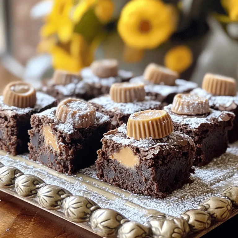 - 1 Tasse cremige Erdnussbutter - 1/2 Tasse ungesüßtes Kakaopulver - 1/2 Tasse Honig oder Ahornsirup Die Hauptzutaten sind einfach und köstlich. Die cremige Erdnussbutter gibt viel Geschmack und eine tolle Textur. Ungesüßtes Kakaopulver sorgt für den schokoladigen Geschmack. Honig oder Ahornsirup bringt die Süße, die wir brauchen. - 2 große Eier - 1/4 Teelöffel Salz - 1/2 Teelöffel Vanilleextrakt - 1/2 Tasse Mini-Schokoladenstückchen - 12 Mini-Erdnussbutter-Tassen, halbiert Zusätzlich brauchen wir Eier, um die Brownies zu binden. Salz verstärkt den Geschmack. Vanilleextrakt bringt ein tolles Aroma. Die Mini-Schokoladenstückchen geben extra Schokolade in jeden Bissen. Die Mini-Erdnussbutter-Tassen sind das Beste; sie machen jeden Brownie-Bissen zu einem kleinen Genussmoment. Heize den Ofen auf 175°C vor. Das sorgt für eine gleichmäßige Wärme. Während der Ofen vorheizt, lege ein Mini-Muffinblech mit Papierförmchen aus. Diese Förmchen helfen, die Brownie-Bites leicht zu entnehmen. Gib in eine große Rührschüssel die cremige Erdnussbutter, das ungesüßte Kakaopulver, den Honig oder Ahornsirup, die Eier, das Salz und den Vanilleextrakt. Mische alles kräftig, bis du eine glatte Masse hast. Achte darauf, dass keine Klumpen bleiben. Füge dann die Mini-Schokoladenstückchen hinzu. Mische sie vorsichtig, damit sie gleichmäßig verteilt sind. Fülle den Teig mit einem Esslöffel in die Mini-Muffin-Förmchen. Fülle sie etwa bis zur Hälfte. Setze dann eine halbe Mini-Erdnussbutter-Tasse auf jeden Brownie-Bissen. Drücke sie leicht in den Teig, damit sie gut eingepackt ist. Backe die Brownie-Bites im vorgeheizten Ofen für 12 bis 15 Minuten. Überprüfe, ob die Ränder fest sind. Ein Zahnstocher sollte sauber herauskommen. Lass die Brownie-Bites etwa 5 Minuten im Blech abkühlen. Danach kannst du sie auf ein Kuchengitter zum vollständigen Abkühlen transferieren. - Konsistenz des Teigs: Der Teig sollte glatt und cremig sein. Wenn er zu dick ist, füge etwas mehr Honig oder Ahornsirup hinzu. Dies sorgt für eine bessere Textur. Ein gut gemischter Teig macht die Brownie-Bites saftig und lecker. - Backzeit anpassen: Backe die Brownie-Bites zwischen 12 und 15 Minuten. Achte darauf, dass die Ränder fest sind, während die Mitte noch leicht feucht bleibt. Jeder Ofen ist anders, also überprüfe die Brownies nach 12 Minuten. So vermeidest du trockene Bites. - Dekoration mit Puderzucker: Bestäube die Brownie-Bites kurz vor dem Servieren mit Puderzucker. Das sieht nicht nur schön aus, sondern verleiht auch einen süßen Kick. Verwende ein feines Sieb für ein gleichmäßiges Ergebnis. - Serviervorschläge mit Schlagsahne oder Schokoladenguss: Du kannst die Brownie-Bites mit einem Klecks Schlagsahne oder einem Schokoladenguss servieren. Das macht sie noch verlockender. Diese Extras bringen Farbe und Geschmack auf den Teller. {{image_4}} Um diese Brownie-Bites glutenfrei zu machen, nutze glutenfreies Mehl. Du kannst Mandelmehl oder Kokosmehl verwenden. Diese Mehle geben den Brownie-Bites einen neuen Geschmack und eine tolle Textur. Achte darauf, das glutenfreie Mehl gut mit den anderen Zutaten zu mischen. Dadurch bleibt der Teig geschmeidig und lecker. Es gibt viele Wege, den Geschmack dieser Brownie-Bites zu verändern. Füge gehackte Nüsse hinzu, um einen knusprigen Biss zu bekommen. Walnüsse oder Mandeln passen gut dazu. Du kannst auch andere Schokoladensorten ausprobieren. Probiere weiße Schokolade oder Zartbitterschokolade. Diese Varianten geben deinen Brownie-Bites eine spannende Note. Für eine vegane Version ersetzt du die Eier. Verwende stattdessen Apfelmus oder einen Chia-Pudding. Diese Zutaten helfen, den Teig zusammenzuhalten. Bei den Süßungsmitteln kannst du Agavendicksaft oder Kokosblütenzucker verwenden. Diese Alternativen machen die Brownie-Bites nicht nur vegan, sondern auch gesund und lecker. Brownie-Bites halten sich im Kühlschrank etwa eine Woche. Zum Lagern lege sie in einen luftdichten Behälter. So bleiben sie frisch und lecker. Achte darauf, die Brownie-Bites nicht zu überladen. Das sorgt dafür, dass die Feuchtigkeit gleichmäßig bleibt. Um die Brownie-Bites einzufrieren, lege sie auf ein Backblech. Achte darauf, dass sie sich nicht berühren. Friere sie für etwa 2 Stunden ein, bis sie fest sind. Danach packe sie in einen luftdichten Beutel oder Behälter. So halten sie sich bis zu drei Monate. Wenn du sie essen möchtest, nimm sie einfach aus dem Gefrierfach. Lass sie bei Raumtemperatur auftauen. Du kannst sie auch in der Mikrowelle kurz erwärmen. So sind sie schnell wieder genussbereit. Dieses Rezept ergibt 24 Brownie-Bites. Die Portionen sind perfekt für einen Snack oder eine kleine Feier. Jeder Biss ist voll mit Geschmack und Freude. Du kannst die Anzahl der Portionen auch anpassen, wenn du mehr oder weniger machen möchtest. Ja, du kannst andere Nussbutter verwenden. Mandelbutter oder Cashewbutter sind gute Alternativen. Sie geben den Bites einen anderen, aber leckeren Geschmack. Achte darauf, dass die Nussbutter cremig ist. So bleibt die Konsistenz des Teigs gleich. Ja, du kannst den Zuckergehalt reduzieren. Statt Honig kannst du auch etwas weniger verwenden. Eine andere Option ist, einen Süßstoff wie Stevia zu nutzen. Auch Apfelmus ist eine gute Wahl. Es gibt dir Süße mit weniger Zucker. Probiere aus, was dir am besten schmeckt! In diesem Blogbeitrag habe ich die wichtigsten Zutaten und Schritte für köstliche Brownie-Bites vorgestellt. Wir haben uns die Hauptzutaten wie Erdnussbutter und Kakao angesehen. Außerdem gab es hilfreiche Tipps zur Perfektionierung des Rezepts und Lagerungshinweise. Denke daran, dass du Variationen ausprobieren kannst, um dein eigenes Rezept zu kreieren. Es gibt viele Möglichkeiten, diesen Snack anzupassen. Nutze die Vorschläge, um kreativ zu werden. So stellst du sicher, dass deine Brownie-Bites immer lecker bleiben!