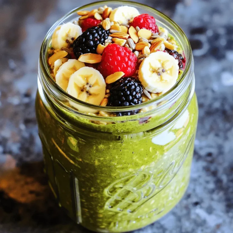 Die Zutaten für deine High-Protein Matcha Overnight Oats sind einfach und leicht zu finden. Du brauchst: - 1 Tasse Haferflocken - 1 Tasse ungesüßte Mandelmilch (oder Milch nach Wahl) - 1 Esslöffel Matcha-Grünteepulver - 1 Esslöffel Chiasamen - 1 Portion Vanille-Proteinpulver (pflanzenbasiert oder Molkenprotein) - 1 Esslöffel Honig oder Ahornsirup (optional, für zusätzliche Süße) - 1/2 Teelöffel Vanilleextrakt - Frisches Obst (z.B. in Scheiben geschnittene Banane, Beeren) für das Topping - Nüsse oder Samen zur Dekoration (z.B. Mandeln, Sonnenblumenkerne) Jede Zutat in diesem Rezept hat ihre eigenen Vorteile. Haferflocken sind reich an Ballaststoffen und helfen, den Magen voll zu halten. Die ungesüßte Mandelmilch gibt dir gesunde Fette und ist kalorienarm. Matcha ist voller Antioxidantien und gibt dir einen sanften Energieschub. Chiasamen sind kleine Kraftpakete. Sie sind reich an Omega-3-Fettsäuren und unterstützen die Verdauung. Das Vanille-Proteinpulver hilft, Muskeln zu bauen und zu reparieren. Honig oder Ahornsirup fügt einen natürlichen Süßstoff hinzu, was gut für den Geschmack ist. Frisches Obst bringt Vitamine und zusätzliche Süße. Nüsse oder Samen sorgen für einen angenehmen Crunch und sind ebenfalls gesund. Falls du einige Zutaten nicht hast oder magst, gibt es Alternativen. Statt Haferflocken kannst du Quinoa verwenden. Für die Milch kannst du auch Soja- oder Kokosnussmilch nehmen. Anstelle von Matcha kann grüner Tee verwendet werden, wenn du keinen Matcha magst. Chiasamen lassen sich durch Leinsamen ersetzen. Bei der Wahl des Proteinpulvers gibt es viele Optionen, sogar ohne Geschmack. Wenn du keinen Honig oder Ahornsirup willst, kannst du auch einen anderen Süßstoff verwenden. Du kannst alle Früchte nach deinem Geschmack wählen. Am Ende ist es dein Frühstück! Um die trockenen Zutaten vorzubereiten, nehme ich eine große Rührschüssel. Ich gebe 1 Tasse Haferflocken hinein. Dazu kommen die 1 Esslöffel Chiasamen und 1 Esslöffel Matcha-Grünteepulver. Dann füge ich 1 Portion Vanille-Proteinpulver hinzu. Ich rühre alles gut um, bis die Mischung gleichmäßig aussieht. Das sorgt dafür, dass jeder Bissen voller Geschmack ist. Jetzt bereite ich die flüssige Mischung vor. In einer separaten Schüssel gebe ich 1 Tasse ungesüßte Mandelmilch. Wenn ich möchte, kann ich auch eine andere Milch wählen. Dann füge ich 1 Esslöffel Honig oder Ahornsirup hinzu. Das ist optional, aber ich mag die extra Süße. Ich gebe auch 1/2 Teelöffel Vanilleextrakt hinein. Mit einem Schneebesen verrühre ich alles gut, bis es gleichmäßig ist. Jetzt ist es Zeit, die beiden Mischungen zu kombinieren. Ich gieße die flüssige Mischung langsam zu den trockenen Zutaten. Während ich das mache, rühre ich ständig um. So wird alles gleichmäßig verteilt. Wenn alles gut vermischt ist, teile ich die Mischung in Gläser oder Behälter. Ich verschließe die Behälter und stelle sie über Nacht in den Kühlschrank. Mindestens 4 Stunden sind nötig, damit die Haferflocken quellen. Am nächsten Morgen rühre ich alles gut durch und garniere es mit frischem Obst und Nüssen. So habe ich ein gesundes, leckeres Frühstück! Um die besten Overnight Oats zu machen, folge diesen einfachen Tipps: - Gleiche Teile: Verwende gleiche Teile Haferflocken und Flüssigkeit. So bleiben die Oats cremig. - Chiasamen hinzufügen: Chiasamen sorgen für eine tolle Textur und mehr Protein. - Frisch mixen: Mische die trockenen Zutaten gut, bevor du die Flüssigkeit hinzufügst. - Kühlschrank: Lass die Mischung über Nacht im Kühlschrank. So quellen die Oats gut auf. - Schichten: Schichte die Oats in ein Glas. Das sieht gut aus und macht Spaß. Einige Fehler können das Ergebnis ruinieren. Hier sind die häufigsten: - Zu viel Flüssigkeit: Wenn du zu viel Milch nimmst, werden die Oats matschig. - Nicht genug Zeit: Lass die Mischung mindestens 4 Stunden ziehen. - Falsche Behälter: Verwende luftdichte Behälter, damit die Oats frisch bleiben. - Vergessen, zu rühren: Rühre die Oats vor dem Servieren gut durch. So verteilen sich die Zutaten gleichmäßig. Die Portionen sind wichtig für eine ausgewogene Ernährung: - Portionsgröße: Eine Portion sind etwa 1/2 bis 1 Tasse. - Toppings: Toppe deine Oats mit frischem Obst, Nüssen oder Samen. Das gibt mehr Geschmack. - Zum Mitnehmen: Verwende ein Einmachglas für ein schnelles Frühstück unterwegs. - Variationen: Probiere verschiedene Obstsorten oder Toppings, um die Oats spannend zu halten. Mit diesen Tipps bereitest du sicher leckere und nahrhafte Overnight Oats zu, die dir Energie für den Tag geben. {{image_4}} Du kannst die Geschmacksrichtung deiner High-Protein Matcha Overnight Oats ganz einfach ändern. Nutze verschiedene Sorten von Proteinpulver. Probiere Schokolade, Erdbeere oder sogar Kokosnuss. Jedes Pulver bringt einen neuen Geschmack. Du kannst auch andere Teesorten verwenden. Grüner Tee, Jasmin oder sogar Rooibos können interessant sein. Experimentiere und finde deinen Liebling. Toppings machen dein Frühstück noch spannender! Füge frisches Obst wie Beeren, Äpfel oder Birnen hinzu. Diese bringen Frische und Süße. Nüsse wie Mandeln oder Walnüsse bieten einen knackigen Biss. Auch Samen wie Chiasamen oder Leinsamen erhöhen den Nährstoffgehalt. Honig oder Kokosraspeln können auch eine süße Note hinzufügen. Du kannst sogar einen Schuss Erdnussbutter für extra Protein verwenden! Wenn du spezielle diätetische Anforderungen hast, gibt es viele Möglichkeiten. Verwende Haferflocken ohne Gluten für eine glutenfreie Option. Ersetze die Mandelmilch durch Kokosmilch für eine cremige Textur. Veganer können pflanzenbasiertes Proteinpulver nutzen. Wenn du weniger Zucker möchtest, lass den Honig weg. Deine Overnight Oats bleiben lecker und nahrhaft, egal welche Anpassungen du vornimmst. Die High-Protein Matcha Overnight Oats sind im Kühlschrank bis zu 5 Tage haltbar. Das gibt dir die Freiheit, sie im Voraus zuzubereiten. Du kannst sie jeden Tag genießen, ohne viel Zeit in der Küche zu verbringen. Bewahre die Overnight Oats in einem luftdichten Behälter auf. Das hilft, die Frische zu bewahren und unerwünschte Gerüche zu vermeiden. Stelle sicher, dass der Behälter gut verschlossen ist, bevor du ihn in den Kühlschrank stellst. Achte darauf, dass die Oats immer kühl gelagert werden. Du kannst die Overnight Oats leicht im Voraus zubereiten. Mache mehrere Portionen auf einmal und teile sie in Gläser oder Behälter auf. So hast du ein schnelles Frühstück für die ganze Woche. Wenn du die Oats portionierst, füge das Obst und die Nüsse erst kurz vor dem Servieren hinzu. So bleiben sie frisch und knackig. Um die Overnight Oats gesünder zu machen, können Sie verschiedene Zutaten wählen. Verwenden Sie zum Beispiel ungesüßte Mandelmilch oder Hafermilch. Fügen Sie mehr Chiasamen oder Leinsamen hinzu, um Ballaststoffe zu erhöhen. Sie können auch frisches Obst wie Beeren oder Äpfel verwenden. Diese Früchte sorgen für Vitamine und Mineralien. Versuchen Sie es auch ohne Honig oder mit weniger Süße. So bleibt der Zuckergehalt niedrig. Ja, Sie können die Zutaten ganz nach Ihrem Geschmack anpassen. Mögen Sie Erdnussbutter? Fügen Sie einen Löffel hinzu! Anstelle von Matcha können Sie Kakaopulver verwenden. Wenn Sie kein Proteinpulver haben, lassen Sie es weg oder verwenden Sie Joghurt. Seien Sie kreativ! Überlegen Sie, welche Aromen Ihnen gefallen. So machen Sie das Rezept einzigartig für sich. Um die Konsistenz zu verbessern, achten Sie auf das Verhältnis von Hafer zu Flüssigkeit. Wenn die Mischung zu dick ist, fügen Sie mehr Milch hinzu. Wenn sie zu dünn ist, mehr Hafer oder Chiasamen verwenden. Lassen Sie die Oats ausreichend quellen. Mindestens vier Stunden im Kühlschrank sind wichtig. Wenn Sie es am Morgen servieren, rühren Sie es gut um. So wird es cremiger und gleichmäßiger. In diesem Artikel haben wir die besten Zutaten für Overnight Oats besprochen. Wir haben die Nährstoffe, gesundheitlichen Vorteile und Alternativen betrachtet. Die Schritt-für-Schritt-Anleitung hilft dir bei der Zubereitung. Tipps und Tricks zeigen, wie du Fehler vermeidest und die perfekten Portionen wählst. Variationen ermöglichen interessante Geschmackserlebnisse. Auch die Aufbewahrung und häufige Fragen sind wichtig. Nutze dieses Wissen für gesunde und leckere Overnight Oats. Werde kreativ und genieße jeden Bissen!