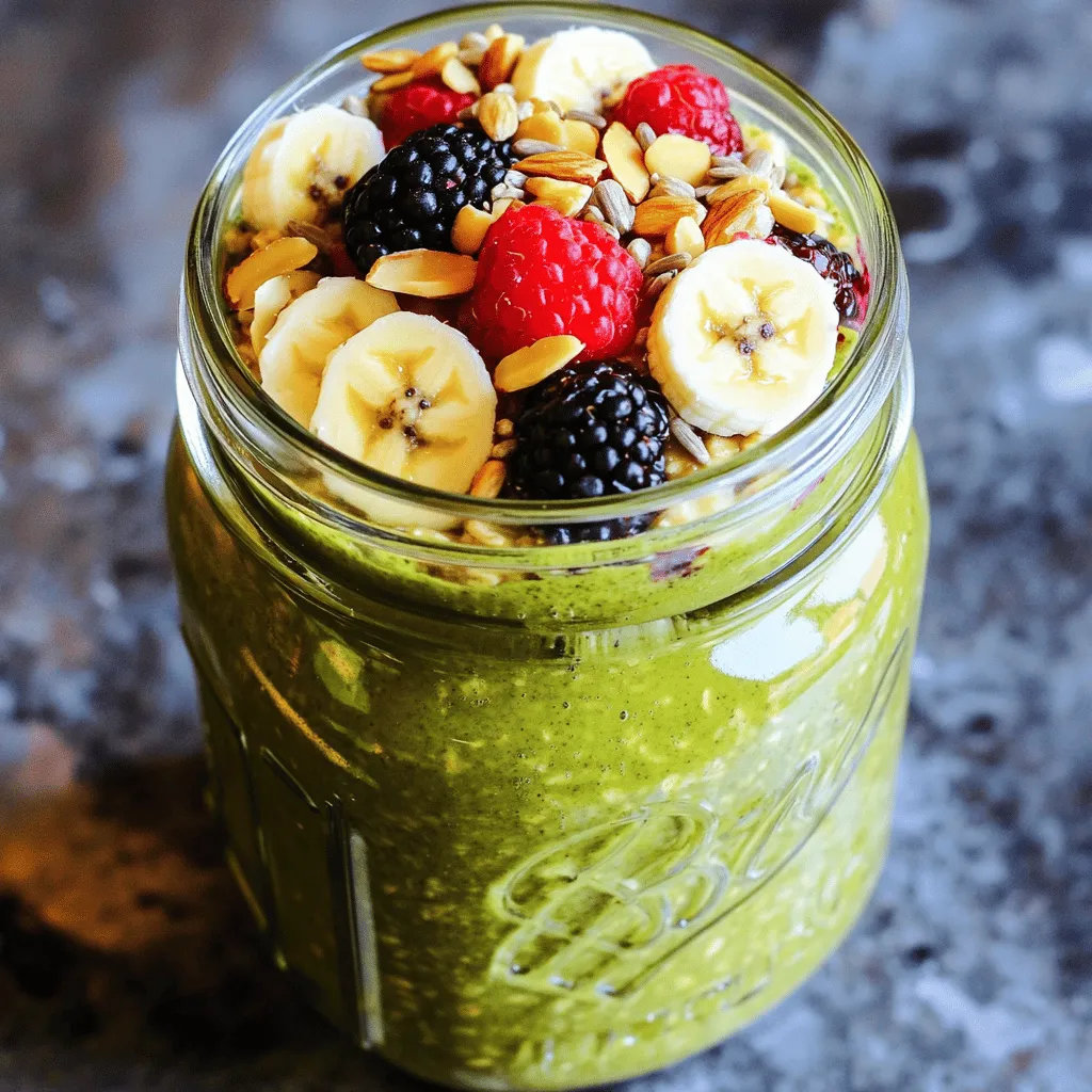 Die Zutaten für deine High-Protein Matcha Overnight Oats sind einfach und leicht zu finden. Du brauchst: - 1 Tasse Haferflocken - 1 Tasse ungesüßte Mandelmilch (oder Milch nach Wahl) - 1 Esslöffel Matcha-Grünteepulver - 1 Esslöffel Chiasamen - 1 Portion Vanille-Proteinpulver (pflanzenbasiert oder Molkenprotein) - 1 Esslöffel Honig oder Ahornsirup (optional, für zusätzliche Süße) - 1/2 Teelöffel Vanilleextrakt - Frisches Obst (z.B. in Scheiben geschnittene Banane, Beeren) für das Topping - Nüsse oder Samen zur Dekoration (z.B. Mandeln, Sonnenblumenkerne) Jede Zutat in diesem Rezept hat ihre eigenen Vorteile. Haferflocken sind reich an Ballaststoffen und helfen, den Magen voll zu halten. Die ungesüßte Mandelmilch gibt dir gesunde Fette und ist kalorienarm. Matcha ist voller Antioxidantien und gibt dir einen sanften Energieschub. Chiasamen sind kleine Kraftpakete. Sie sind reich an Omega-3-Fettsäuren und unterstützen die Verdauung. Das Vanille-Proteinpulver hilft, Muskeln zu bauen und zu reparieren. Honig oder Ahornsirup fügt einen natürlichen Süßstoff hinzu, was gut für den Geschmack ist. Frisches Obst bringt Vitamine und zusätzliche Süße. Nüsse oder Samen sorgen für einen angenehmen Crunch und sind ebenfalls gesund. Falls du einige Zutaten nicht hast oder magst, gibt es Alternativen. Statt Haferflocken kannst du Quinoa verwenden. Für die Milch kannst du auch Soja- oder Kokosnussmilch nehmen. Anstelle von Matcha kann grüner Tee verwendet werden, wenn du keinen Matcha magst. Chiasamen lassen sich durch Leinsamen ersetzen. Bei der Wahl des Proteinpulvers gibt es viele Optionen, sogar ohne Geschmack. Wenn du keinen Honig oder Ahornsirup willst, kannst du auch einen anderen Süßstoff verwenden. Du kannst alle Früchte nach deinem Geschmack wählen. Am Ende ist es dein Frühstück! Um die trockenen Zutaten vorzubereiten, nehme ich eine große Rührschüssel. Ich gebe 1 Tasse Haferflocken hinein. Dazu kommen die 1 Esslöffel Chiasamen und 1 Esslöffel Matcha-Grünteepulver. Dann füge ich 1 Portion Vanille-Proteinpulver hinzu. Ich rühre alles gut um, bis die Mischung gleichmäßig aussieht. Das sorgt dafür, dass jeder Bissen voller Geschmack ist. Jetzt bereite ich die flüssige Mischung vor. In einer separaten Schüssel gebe ich 1 Tasse ungesüßte Mandelmilch. Wenn ich möchte, kann ich auch eine andere Milch wählen. Dann füge ich 1 Esslöffel Honig oder Ahornsirup hinzu. Das ist optional, aber ich mag die extra Süße. Ich gebe auch 1/2 Teelöffel Vanilleextrakt hinein. Mit einem Schneebesen verrühre ich alles gut, bis es gleichmäßig ist. Jetzt ist es Zeit, die beiden Mischungen zu kombinieren. Ich gieße die flüssige Mischung langsam zu den trockenen Zutaten. Während ich das mache, rühre ich ständig um. So wird alles gleichmäßig verteilt. Wenn alles gut vermischt ist, teile ich die Mischung in Gläser oder Behälter. Ich verschließe die Behälter und stelle sie über Nacht in den Kühlschrank. Mindestens 4 Stunden sind nötig, damit die Haferflocken quellen. Am nächsten Morgen rühre ich alles gut durch und garniere es mit frischem Obst und Nüssen. So habe ich ein gesundes, leckeres Frühstück! Um die besten Overnight Oats zu machen, folge diesen einfachen Tipps: - Gleiche Teile: Verwende gleiche Teile Haferflocken und Flüssigkeit. So bleiben die Oats cremig. - Chiasamen hinzufügen: Chiasamen sorgen für eine tolle Textur und mehr Protein. - Frisch mixen: Mische die trockenen Zutaten gut, bevor du die Flüssigkeit hinzufügst. - Kühlschrank: Lass die Mischung über Nacht im Kühlschrank. So quellen die Oats gut auf. - Schichten: Schichte die Oats in ein Glas. Das sieht gut aus und macht Spaß. Einige Fehler können das Ergebnis ruinieren. Hier sind die häufigsten: - Zu viel Flüssigkeit: Wenn du zu viel Milch nimmst, werden die Oats matschig. - Nicht genug Zeit: Lass die Mischung mindestens 4 Stunden ziehen. - Falsche Behälter: Verwende luftdichte Behälter, damit die Oats frisch bleiben. - Vergessen, zu rühren: Rühre die Oats vor dem Servieren gut durch. So verteilen sich die Zutaten gleichmäßig. Die Portionen sind wichtig für eine ausgewogene Ernährung: - Portionsgröße: Eine Portion sind etwa 1/2 bis 1 Tasse. - Toppings: Toppe deine Oats mit frischem Obst, Nüssen oder Samen. Das gibt mehr Geschmack. - Zum Mitnehmen: Verwende ein Einmachglas für ein schnelles Frühstück unterwegs. - Variationen: Probiere verschiedene Obstsorten oder Toppings, um die Oats spannend zu halten. Mit diesen Tipps bereitest du sicher leckere und nahrhafte Overnight Oats zu, die dir Energie für den Tag geben. {{image_4}} Du kannst die Geschmacksrichtung deiner High-Protein Matcha Overnight Oats ganz einfach ändern. Nutze verschiedene Sorten von Proteinpulver. Probiere Schokolade, Erdbeere oder sogar Kokosnuss. Jedes Pulver bringt einen neuen Geschmack. Du kannst auch andere Teesorten verwenden. Grüner Tee, Jasmin oder sogar Rooibos können interessant sein. Experimentiere und finde deinen Liebling. Toppings machen dein Frühstück noch spannender! Füge frisches Obst wie Beeren, Äpfel oder Birnen hinzu. Diese bringen Frische und Süße. Nüsse wie Mandeln oder Walnüsse bieten einen knackigen Biss. Auch Samen wie Chiasamen oder Leinsamen erhöhen den Nährstoffgehalt. Honig oder Kokosraspeln können auch eine süße Note hinzufügen. Du kannst sogar einen Schuss Erdnussbutter für extra Protein verwenden! Wenn du spezielle diätetische Anforderungen hast, gibt es viele Möglichkeiten. Verwende Haferflocken ohne Gluten für eine glutenfreie Option. Ersetze die Mandelmilch durch Kokosmilch für eine cremige Textur. Veganer können pflanzenbasiertes Proteinpulver nutzen. Wenn du weniger Zucker möchtest, lass den Honig weg. Deine Overnight Oats bleiben lecker und nahrhaft, egal welche Anpassungen du vornimmst. Die High-Protein Matcha Overnight Oats sind im Kühlschrank bis zu 5 Tage haltbar. Das gibt dir die Freiheit, sie im Voraus zuzubereiten. Du kannst sie jeden Tag genießen, ohne viel Zeit in der Küche zu verbringen. Bewahre die Overnight Oats in einem luftdichten Behälter auf. Das hilft, die Frische zu bewahren und unerwünschte Gerüche zu vermeiden. Stelle sicher, dass der Behälter gut verschlossen ist, bevor du ihn in den Kühlschrank stellst. Achte darauf, dass die Oats immer kühl gelagert werden. Du kannst die Overnight Oats leicht im Voraus zubereiten. Mache mehrere Portionen auf einmal und teile sie in Gläser oder Behälter auf. So hast du ein schnelles Frühstück für die ganze Woche. Wenn du die Oats portionierst, füge das Obst und die Nüsse erst kurz vor dem Servieren hinzu. So bleiben sie frisch und knackig. Um die Overnight Oats gesünder zu machen, können Sie verschiedene Zutaten wählen. Verwenden Sie zum Beispiel ungesüßte Mandelmilch oder Hafermilch. Fügen Sie mehr Chiasamen oder Leinsamen hinzu, um Ballaststoffe zu erhöhen. Sie können auch frisches Obst wie Beeren oder Äpfel verwenden. Diese Früchte sorgen für Vitamine und Mineralien. Versuchen Sie es auch ohne Honig oder mit weniger Süße. So bleibt der Zuckergehalt niedrig. Ja, Sie können die Zutaten ganz nach Ihrem Geschmack anpassen. Mögen Sie Erdnussbutter? Fügen Sie einen Löffel hinzu! Anstelle von Matcha können Sie Kakaopulver verwenden. Wenn Sie kein Proteinpulver haben, lassen Sie es weg oder verwenden Sie Joghurt. Seien Sie kreativ! Überlegen Sie, welche Aromen Ihnen gefallen. So machen Sie das Rezept einzigartig für sich. Um die Konsistenz zu verbessern, achten Sie auf das Verhältnis von Hafer zu Flüssigkeit. Wenn die Mischung zu dick ist, fügen Sie mehr Milch hinzu. Wenn sie zu dünn ist, mehr Hafer oder Chiasamen verwenden. Lassen Sie die Oats ausreichend quellen. Mindestens vier Stunden im Kühlschrank sind wichtig. Wenn Sie es am Morgen servieren, rühren Sie es gut um. So wird es cremiger und gleichmäßiger. In diesem Artikel haben wir die besten Zutaten für Overnight Oats besprochen. Wir haben die Nährstoffe, gesundheitlichen Vorteile und Alternativen betrachtet. Die Schritt-für-Schritt-Anleitung hilft dir bei der Zubereitung. Tipps und Tricks zeigen, wie du Fehler vermeidest und die perfekten Portionen wählst. Variationen ermöglichen interessante Geschmackserlebnisse. Auch die Aufbewahrung und häufige Fragen sind wichtig. Nutze dieses Wissen für gesunde und leckere Overnight Oats. Werde kreativ und genieße jeden Bissen!