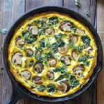 - 6 große Eier - 1 Tasse frischer Spinat, grob gehackt - 1 Tasse Champignons oder Cremini-Pilze, in Scheiben geschnitten Die Hauptzutaten sind einfach zu finden und sehr nahrhaft. Die Eier geben der Frittata Struktur. Spinat bringt frische und Farbe. Die Pilze verleihen einen herzhaften Geschmack. - 1 Tasse geriebener Schweizer Käse - 1 kleine Zwiebel, fein gewürfelt - 2 Knoblauchzehen, fein gehackt - Olivenöl, Salz und Pfeffer nach Geschmack Der Schweizer Käse sorgt für Cremigkeit. Zwiebeln und Knoblauch geben ein tolles Aroma. Olivenöl bringt gesunde Fette. Salz und Pfeffer verstärken den Geschmack. - Frische Kräuter (wie Thymian oder Petersilie) zum Garnieren Frische Kräuter sind eine schöne Ergänzung. Sie bringen Farbe und einen frischen Geschmack. Verwende sie, um deine Frittata optisch und geschmacklich aufzuwerten. - Heize deinen Ofen auf 190°C (375°F) vor. - Erhitze 2 Esslöffel Olivenöl in einer ofenfesten Pfanne bei mittlerer Hitze. - Füge 1 kleine, gewürfelte Zwiebel in die Pfanne und dünste sie 3-4 Minuten. - Gib 1 Tasse in Scheiben geschnittene Champignons hinzu und brate sie 5-6 Minuten. - Füge 2 fein gehackte Knoblauchzehen und 1 Tasse grob gehackten Spinat hinzu. - Koche die Mischung für 1-2 Minuten, bis der Spinat zusammenfällt. - Würze mit Salz und Pfeffer nach deinem Geschmack. - Schlage 6 große Eier in einer Schüssel gut auf. - Gieße die Eier über die Gemüse-Mischung in der Pfanne. - Rühre sanft, um alle Zutaten zu verteilen. - Streue 1 Tasse geriebenen Schweizer Käse gleichmäßig über die Eimischung. - Backe die Frittata 20-25 Minuten im Ofen, bis sie fest und goldbraun ist. - Lass die Frittata einige Minuten abkühlen, bevor du sie servierst. Um die beste Frittata zu machen, beginne mit den Eiern. Verquirle die Eier gut, bis sie schaumig sind. Das sorgt für eine luftige Frittata. Gieße die Eier gleichmäßig über das Gemüse in der Pfanne. Rühre sanft um, damit alles gut verteilt ist. Behalte die Backzeit und die Temperatur im Auge. Backe die Frittata bei 190°C für 20 bis 25 Minuten. Sie ist fertig, wenn die Oberfläche goldbraun ist. Die Frittata sieht toll aus, wenn du frische Kräuter oben drauf gibst. Petersilie oder Thymian sind gute Optionen. Du kannst die Frittata in Stücke schneiden. Serviere sie warm. Sie passt gut zu einem frischen grünen Salat oder knusprigem Brot. Diese Beilagen ergänzen den Geschmack sehr gut. Für diese Frittata brauchst du ein paar wichtige Küchenutensilien. Eine große, ofenfeste Pfanne ist wichtig. Ein Schneidebrett und ein scharfes Messer helfen dir beim Vorbereiten der Zutaten. Du benötigst auch eine Schüssel, um die Eier zu verquirlen. Wenn du diese Utensilien hast, gelingt dir die Frittata ganz leicht. {{image_4}} Du kannst die Frittata leicht variieren. Versuche, andere Gemüsesorten hinzuzufügen. Paprika oder Brokkoli sind tolle Optionen. Sie bringen Farbe und Geschmack in das Gericht. Auch verschiedene Käsesorten machen viel aus. Feta oder Cheddar passen ebenfalls gut. Experimentiere mit Geschmäckern, die du magst! Wenn du eine vegane Frittata machen möchtest, gibt es gute Ei-Alternativen. Du kannst Kichererbsenmehl verwenden. Mische das Mehl mit Wasser, um eine cremige Konsistenz zu bekommen. So bekommst du einen ähnlichen Geschmack. Auch Seidentofu ist eine tolle Option. Mische ihn gut, um eine glatte Masse zu erhalten. So kannst du eine leckere, pflanzliche Frittata genießen. Frittata hat viele internationale Einflüsse. Du kannst ihr einen italienischen Flair geben, indem du Basilikum und Tomaten hinzufügst. Für einen mexikanischen Twist probiere Jalapeños und Avocado. So wird dein Gericht noch spannender. Nutze Gewürze aus anderen Ländern, um neue Geschmäcker zu entdecken. Die Möglichkeiten sind endlos! Um die Frittata frisch zu halten, lagere sie im Kühlschrank. Lass die Frittata nach dem Backen etwas abkühlen. Schneide sie dann in Stücke. Lege die Stücke in einen luftdichten Behälter. Du kannst auch Frischhaltefolie verwenden, um sie abzudecken. Achte darauf, dass die Frittata vollständig abgedeckt ist. So bleibt sie frisch und lecker. Um die Frittata aufzuwärmen, benutze den Ofen oder die Mikrowelle. Im Ofen heize ihn auf 175°C (350°F) vor. Lege die Frittata auf ein Backblech. Backe sie für etwa 10 bis 15 Minuten. In der Mikrowelle erwärmst du die Frittata in 30-Sekunden-Intervallen. Überprüfe immer die Temperatur, damit sie nicht zu trocken wird. Die Frittata bleibt im Kühlschrank etwa 3 bis 4 Tage frisch. Achte darauf, sie gut verpackt zu halten. Wenn du sie länger aufbewahren möchtest, kannst du sie auch einfrieren. In einem gefrierfesten Behälter hält sie sich bis zu 2 Monate. Wenn du sie auftauen möchtest, lass sie über Nacht im Kühlschrank auftauen. So bleibt der Geschmack erhalten. Die Zubereitung einer Spinats-Pilz-Frittata dauert insgesamt etwa 35 Minuten. Die Vorbereitungszeit beträgt 10 Minuten. Die Kochzeit im Ofen liegt bei 20 bis 25 Minuten. In dieser Zeit wird die Frittata goldbraun und fest. So kannst du schnell ein gesundes Gericht zaubern. Ja, du kannst die Frittata im Voraus zubereiten. Lasse sie nach dem Backen etwas abkühlen und lagere sie im Kühlschrank. Verwende einen luftdichten Behälter, um die Frische zu bewahren. So bleibt der Geschmack und die Textur erhalten. Du kannst die Frittata bis zu drei Tage im Kühlschrank aufbewahren. Die Spinats-Pilz-Frittata passt gut zu vielen Beilagen. Ein frischer grüner Salat ist sehr lecker. Auch knuspriges Brot ergänzt das Gericht gut. Du kannst auch einen Joghurtdip oder eine leichte Vinaigrette dazu servieren. Diese Kombination macht dein Essen noch schmackhafter und gesünder. Eine Frittata mit Spinat und Pilzen ist einfach zuzubereiten. Sie braucht Eier, Gemüse und Gewürze. Wir haben die Schritte, Tipps und Varianten durchgesehen. Vergessen Sie nicht, kreativ zu sein! Sie können weitere Zutaten hinzufügen oder verschiedene Käsesorten ausprobieren. Lagern Sie Reste im Kühlschrank und genießen Sie sie später. Diese Frittata ist nicht nur lecker, sondern auch vielseitig. Sie ist perfekt für jedes Frühstück oder jeder Brunch. Machen Sie sich bereit, Ihre Fähigkeiten in der Küche zu zeigen!