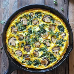 - 6 große Eier - 1 Tasse frischer Spinat, grob gehackt - 1 Tasse Champignons oder Cremini-Pilze, in Scheiben geschnitten Die Hauptzutaten sind einfach zu finden und sehr nahrhaft. Die Eier geben der Frittata Struktur. Spinat bringt frische und Farbe. Die Pilze verleihen einen herzhaften Geschmack. - 1 Tasse geriebener Schweizer Käse - 1 kleine Zwiebel, fein gewürfelt - 2 Knoblauchzehen, fein gehackt - Olivenöl, Salz und Pfeffer nach Geschmack Der Schweizer Käse sorgt für Cremigkeit. Zwiebeln und Knoblauch geben ein tolles Aroma. Olivenöl bringt gesunde Fette. Salz und Pfeffer verstärken den Geschmack. - Frische Kräuter (wie Thymian oder Petersilie) zum Garnieren Frische Kräuter sind eine schöne Ergänzung. Sie bringen Farbe und einen frischen Geschmack. Verwende sie, um deine Frittata optisch und geschmacklich aufzuwerten. - Heize deinen Ofen auf 190°C (375°F) vor. - Erhitze 2 Esslöffel Olivenöl in einer ofenfesten Pfanne bei mittlerer Hitze. - Füge 1 kleine, gewürfelte Zwiebel in die Pfanne und dünste sie 3-4 Minuten. - Gib 1 Tasse in Scheiben geschnittene Champignons hinzu und brate sie 5-6 Minuten. - Füge 2 fein gehackte Knoblauchzehen und 1 Tasse grob gehackten Spinat hinzu. - Koche die Mischung für 1-2 Minuten, bis der Spinat zusammenfällt. - Würze mit Salz und Pfeffer nach deinem Geschmack. - Schlage 6 große Eier in einer Schüssel gut auf. - Gieße die Eier über die Gemüse-Mischung in der Pfanne. - Rühre sanft, um alle Zutaten zu verteilen. - Streue 1 Tasse geriebenen Schweizer Käse gleichmäßig über die Eimischung. - Backe die Frittata 20-25 Minuten im Ofen, bis sie fest und goldbraun ist. - Lass die Frittata einige Minuten abkühlen, bevor du sie servierst. Um die beste Frittata zu machen, beginne mit den Eiern. Verquirle die Eier gut, bis sie schaumig sind. Das sorgt für eine luftige Frittata. Gieße die Eier gleichmäßig über das Gemüse in der Pfanne. Rühre sanft um, damit alles gut verteilt ist. Behalte die Backzeit und die Temperatur im Auge. Backe die Frittata bei 190°C für 20 bis 25 Minuten. Sie ist fertig, wenn die Oberfläche goldbraun ist. Die Frittata sieht toll aus, wenn du frische Kräuter oben drauf gibst. Petersilie oder Thymian sind gute Optionen. Du kannst die Frittata in Stücke schneiden. Serviere sie warm. Sie passt gut zu einem frischen grünen Salat oder knusprigem Brot. Diese Beilagen ergänzen den Geschmack sehr gut. Für diese Frittata brauchst du ein paar wichtige Küchenutensilien. Eine große, ofenfeste Pfanne ist wichtig. Ein Schneidebrett und ein scharfes Messer helfen dir beim Vorbereiten der Zutaten. Du benötigst auch eine Schüssel, um die Eier zu verquirlen. Wenn du diese Utensilien hast, gelingt dir die Frittata ganz leicht. {{image_4}} Du kannst die Frittata leicht variieren. Versuche, andere Gemüsesorten hinzuzufügen. Paprika oder Brokkoli sind tolle Optionen. Sie bringen Farbe und Geschmack in das Gericht. Auch verschiedene Käsesorten machen viel aus. Feta oder Cheddar passen ebenfalls gut. Experimentiere mit Geschmäckern, die du magst! Wenn du eine vegane Frittata machen möchtest, gibt es gute Ei-Alternativen. Du kannst Kichererbsenmehl verwenden. Mische das Mehl mit Wasser, um eine cremige Konsistenz zu bekommen. So bekommst du einen ähnlichen Geschmack. Auch Seidentofu ist eine tolle Option. Mische ihn gut, um eine glatte Masse zu erhalten. So kannst du eine leckere, pflanzliche Frittata genießen. Frittata hat viele internationale Einflüsse. Du kannst ihr einen italienischen Flair geben, indem du Basilikum und Tomaten hinzufügst. Für einen mexikanischen Twist probiere Jalapeños und Avocado. So wird dein Gericht noch spannender. Nutze Gewürze aus anderen Ländern, um neue Geschmäcker zu entdecken. Die Möglichkeiten sind endlos! Um die Frittata frisch zu halten, lagere sie im Kühlschrank. Lass die Frittata nach dem Backen etwas abkühlen. Schneide sie dann in Stücke. Lege die Stücke in einen luftdichten Behälter. Du kannst auch Frischhaltefolie verwenden, um sie abzudecken. Achte darauf, dass die Frittata vollständig abgedeckt ist. So bleibt sie frisch und lecker. Um die Frittata aufzuwärmen, benutze den Ofen oder die Mikrowelle. Im Ofen heize ihn auf 175°C (350°F) vor. Lege die Frittata auf ein Backblech. Backe sie für etwa 10 bis 15 Minuten. In der Mikrowelle erwärmst du die Frittata in 30-Sekunden-Intervallen. Überprüfe immer die Temperatur, damit sie nicht zu trocken wird. Die Frittata bleibt im Kühlschrank etwa 3 bis 4 Tage frisch. Achte darauf, sie gut verpackt zu halten. Wenn du sie länger aufbewahren möchtest, kannst du sie auch einfrieren. In einem gefrierfesten Behälter hält sie sich bis zu 2 Monate. Wenn du sie auftauen möchtest, lass sie über Nacht im Kühlschrank auftauen. So bleibt der Geschmack erhalten. Die Zubereitung einer Spinats-Pilz-Frittata dauert insgesamt etwa 35 Minuten. Die Vorbereitungszeit beträgt 10 Minuten. Die Kochzeit im Ofen liegt bei 20 bis 25 Minuten. In dieser Zeit wird die Frittata goldbraun und fest. So kannst du schnell ein gesundes Gericht zaubern. Ja, du kannst die Frittata im Voraus zubereiten. Lasse sie nach dem Backen etwas abkühlen und lagere sie im Kühlschrank. Verwende einen luftdichten Behälter, um die Frische zu bewahren. So bleibt der Geschmack und die Textur erhalten. Du kannst die Frittata bis zu drei Tage im Kühlschrank aufbewahren. Die Spinats-Pilz-Frittata passt gut zu vielen Beilagen. Ein frischer grüner Salat ist sehr lecker. Auch knuspriges Brot ergänzt das Gericht gut. Du kannst auch einen Joghurtdip oder eine leichte Vinaigrette dazu servieren. Diese Kombination macht dein Essen noch schmackhafter und gesünder. Eine Frittata mit Spinat und Pilzen ist einfach zuzubereiten. Sie braucht Eier, Gemüse und Gewürze. Wir haben die Schritte, Tipps und Varianten durchgesehen. Vergessen Sie nicht, kreativ zu sein! Sie können weitere Zutaten hinzufügen oder verschiedene Käsesorten ausprobieren. Lagern Sie Reste im Kühlschrank und genießen Sie sie später. Diese Frittata ist nicht nur lecker, sondern auch vielseitig. Sie ist perfekt für jedes Frühstück oder jeder Brunch. Machen Sie sich bereit, Ihre Fähigkeiten in der Küche zu zeigen!