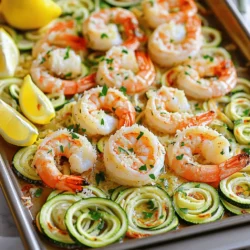 - 450 g große Garnelen, geschält und entdarmt - 4 mittelgroße Zucchini, spiralisiert zu Zoodles - 60 ml Olivenöl Die Garnelen sind der Star dieses Gerichts. Sie sind zart und saftig. Zucchini ist die perfekte Ergänzung. Sie sorgt für eine frische Note und eine knackige Textur. Das Olivenöl bringt alles zusammen und fügt Geschmack hinzu. - 4 Knoblauchzehen, fein gehackt - 1 Teelöffel rote Pfefferflocken (optional) - 1 Teelöffel italienische Kräuter (Oregano, Basilikum, Thymian) Knoblauch gibt dem Gericht einen tollen Geschmack. Rote Pfefferflocken bringen eine leichte Schärfe. Die italienischen Kräuter fügen Tiefe und Aroma hinzu. Parmesan ist der letzte Schliff. Er schmilzt und macht alles cremig und lecker. - Frische Petersilie, gehackt zur Garnitur - Zitronenschnitze zum Servieren Die frische Petersilie sorgt für Farbe und Frische. Zitronenschnitze fügen einen spritzigen Geschmack hinzu. Diese Garnitur macht das Gericht noch ansprechender und schmackhafter. Serviere es sofort, um das volle Aroma zu genießen! Heize deinen Ofen auf 200°C vor. Dies ist wichtig, damit die Garnelen und Zoodles gleichmäßig garen. In einer Schüssel vermenge die Garnelen mit 30 ml Olivenöl, dem gehackten Knoblauch, den roten Pfefferflocken, den italienischen Kräutern, Salz und Pfeffer. Lasse die Garnelen etwa 10 Minuten marinieren. So nehmen sie den Geschmack gut auf. Verteile die spiralisierten Zucchini gleichmäßig auf einem großen Backblech. Beträufle sie mit den restlichen 30 ml Olivenöl. Würze sie mit Salz und Pfeffer. Vermenge sie sanft, damit alles gleichmäßig gewürzt ist. Platziere die marinierten Garnelen gleichmäßig auf den Zoodles. Bestreue sie dann mit dem geriebenen Parmesan. So bekommst du eine leckere Kruste. Backe alles im vorgeheizten Ofen für 15 bis 20 Minuten. Die Garnelen sollten undurchsichtig und durchgegart sein. Die Zoodles müssen zart, aber nicht matschig sein. Achte darauf, dass sie nicht zu lange im Ofen bleiben. Um die Garnelen perfekt zu garen, halte sie im Blick. Sie sind fertig, wenn sie eine rosa Farbe haben und sich leicht krümmen. Das dauert meist 15 bis 20 Minuten im Ofen. Überprüfe sie nach 15 Minuten. Wenn sie undurchsichtig sind, sind sie bereit zum Servieren. Matschige Zoodles sind ein häufiges Problem. Achte darauf, die Zucchini nicht zu lange im Ofen zu lassen. Backe sie nur bis sie zart sind, etwa 10 bis 15 Minuten. Eine weitere Möglichkeit ist, die Zoodles vor dem Backen leicht zu salzen. Lass sie kurz ruhen, damit überschüssige Feuchtigkeit entweicht. So bleiben sie knackig und frisch. Du kannst das Rezept leicht anpassen. Probiere verschiedene Gewürze wie Paprika oder Kreuzkümmel. Wenn du mehr Gemüse magst, füge Paprika oder Brokkoli hinzu. Du kannst auch verschiedene Proteine verwenden. Hähnchen oder Tofu passen sehr gut. So bleibt das Gericht spannend und lecker. {{image_4}} Du kannst dieses Rezept leicht anpassen. Wenn du keinen Fisch magst, probiere Hähnchen. Schneide es in kleine Stücke und marinier es wie die Garnelen. Vegetarische Optionen sind auch möglich. Tofu oder Kichererbsen passen gut. Sie fangen die Aromen der Gewürze gut auf und machen das Gericht sättigend. Zoodles sind klasse, aber du kannst andere Gemüsesorten hinzufügen. Paprika bringt Süße und Farbe. Brokkoli fügt einen tollen Crunch hinzu. Spinat kann für mehr Nährstoffe sorgen. Füge sie einfach auf das Blech hinzu, bevor du das Gericht backst. So bekommst du mehr Geschmack und Textur in dein Essen. Das Gewürzspiel ist ein wichtiger Teil des Kochens. Du kannst mit verschiedenen Kräutern experimentieren. Frischer Basilikum oder Dill geben deinem Gericht eine neue Note. Auch Kreuzkümmel oder Paprika können spannende Aromen bringen. Probiere verschiedene Kombinationen aus, bis du deine Lieblingsmischung findest. So wird jedes Mal ein neues Gericht daraus! Um die Reste von deinem Blattpfannen-Garnelen-Gericht frisch zu halten, lagere sie in einem luftdichten Behälter. Stelle sicher, dass die Reste gut abgekühlt sind, bevor du sie in den Kühlschrank stellst. So bleiben die Aromen erhalten. Im Kühlschrank halten sie sich etwa 2 bis 3 Tage. Wenn du die Reste länger aufbewahren möchtest, friere sie ein. Packe die Reste in einen gefriergeeigneten Behälter oder einen Beutel. So bleiben sie bis zu 2 Monate frisch. Mit den Resten kannst du neue Gerichte kreieren. Verwende die Garnelen und Zoodles in einem schnellen Salat. Mische sie mit frischem Gemüse und einem leichten Dressing. Du kannst die Reste auch in eine Tortilla wickeln, um einen leckeren Wrap zu machen. Eine weitere Idee ist, die Reste in eine Omelette zu geben. Das sorgt für ein schnelles und nahrhaftes Frühstück. Die Haltbarkeit deiner Reste hängt von der Lagerung ab. Im Kühlschrank bleiben sie 2 bis 3 Tage frisch. Im Gefrierschrank halten sie sich bis zu 2 Monate. Achte darauf, die Reste gut zu verpacken, um Gefrierbrand zu vermeiden. Vor dem Essen solltest du die Reste gut durchwärmen. Sie sollten heiß sein, um sicher zu sein, dass sie noch genießbar sind. Um Zoodles perfekt zuzubereiten, achte auf die Kochzeit. Du solltest die Zucchini nur kurz dünsten. So bleiben sie knusprig. Eine andere Technik ist das Rösten im Ofen. Das macht sie zart, aber nicht matschig. Lege die Zoodles auf das Backblech und beträufle sie mit Olivenöl. Würze sie gut, bevor du die Garnelen hinzufügst. Backe alles zusammen, damit die Zoodles ihren Biss behalten. Ja, gefrorene Garnelen sind eine gute Option. Du kannst sie einfach auftauen, bevor du sie marinierst. Lege sie in kaltes Wasser für etwa 10 Minuten. Alternativ kannst du sie über Nacht im Kühlschrank auftauen. Achte darauf, dass sie ganz aufgetaut sind, damit sie gleichmäßig garen. Gefrorene Garnelen sind oft genauso lecker wie frische. Zu diesem Gericht passen viele Beilagen gut. Ein frischer Salat ist immer eine tolle Wahl. Du kannst auch knuspriges Brot servieren, um die Soße aufzutunken. Wenn du mehr Gemüse möchtest, probiere gedämpften Brokkoli oder geröstete Paprika. Diese Beilagen ergänzen die Aromen der Garnelen und Zoodles perfekt. Dieses Rezept zeigt dir, wie du schmackhafte Garnelen mit Zucchini zubereitest. Du hast alles gelernt, von den Zutaten über die Zubereitung bis zu nützlichen Tipps. Denke daran, die Garnelen nicht zu lange zu garen, damit sie nicht trocken werden. Du kannst das Rezept ganz einfach anpassen, um neue Geschmäcker zu entdecken. Nutze frisches Gemüse oder verschiedene Gewürze für mehr Vielfalt. Wenn du die Reste richtig lagerst, kannst du später ein weiteres leckeres Gericht genießen. Viel Spaß beim Ausprobieren!