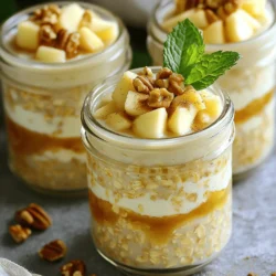 Für die Apfelkuchen Overnight Oats brauchst du einige einfache Zutaten. Hier ist die Liste: - 1 Tasse zarte Haferflocken - 1 ½ Tassen ungesüßte Mandelmilch (oder eine Milch nach Wahl) - 1 mittelgroßer Apfel, gewürfelt - 1 Esslöffel Chiasamen - 1 Teelöffel Zimt - 1 Teelöffel Vanilleextrakt - 2 Esslöffel Ahornsirup (oder Honig) - ¼ Tasse Walnüsse, grob gehackt - Eine Prise Salz Diese Zutaten sorgen für einen tollen Geschmack und eine schöne Textur. Wähle frische Äpfel für den besten Geschmack. Achte auf folgende Punkte: - Farbe: Der Apfel sollte eine lebendige Farbe haben. - Festigkeit: Drücke leicht auf den Apfel. Er sollte fest sein, nicht weich. - Duft: Ein guter Apfel hat einen frischen, fruchtigen Geruch. Für unsere Overnight Oats empfehle ich süße Sorten wie Fuji oder Honeycrisp. Diese Sorten geben einen tollen, süßen Geschmack. Du kannst das Rezept leicht anpassen. Hier sind einige Ideen: - Milch: Verwende Kokosmilch oder Hafermilch für einen anderen Geschmack. - Süßungsmittel: Probiere Agavendicksaft anstelle von Ahornsirup. - Nüsse: Ersetze Walnüsse durch Mandeln oder Haselnüsse. - Obst: Füge Bananen oder Beeren hinzu, um noch mehr Fruchtgeschmack zu bekommen. Diese Alternativen machen dein Rezept einzigartig und lecker. Experimentiere und finde deine Lieblingskombination! Um die Basis für deine Apfelkuchen Overnight Oats zu machen, nimm eine große Schüssel. Füge eine Tasse zarte Haferflocken hinzu. Gieße 1 ½ Tassen ungesüßte Mandelmilch dazu. Ich mag Mandelmilch, aber du kannst jede Milch verwenden, die du magst. Dann kommen 1 Esslöffel Chiasamen in die Mischung. Gib auch 1 Teelöffel Zimt, 1 Teelöffel Vanilleextrakt und 2 Esslöffel Ahornsirup dazu. Eine Prise Salz rundet den Geschmack ab. Rühre alles gut um, bis die Zutaten gleichmäßig verteilt sind. Jetzt ist es Zeit für die Äpfel! Nimm einen mittelgroßen Apfel. Ich empfehle süße Sorten wie Fuji oder Honeycrisp. Würfle den Apfel und hebe ihn vorsichtig unter die Haferflocken-Mischung. Vergiss nicht die Walnüsse! Nimm ¼ Tasse grob gehackte Walnüsse und füge sie ebenfalls hinzu. Diese geben einen tollen Crunch und einen nussigen Geschmack. Teile die Mischung gleichmäßig auf zwei Gläser oder luftdichte Behälter auf. Verschließe die Behälter fest. Stelle sie dann in den Kühlschrank. Lass sie über Nacht ziehen oder mindestens vier Stunden. So nehmen die Haferflocken die Flüssigkeit auf und werden weich. Am Morgen rühre die Oats gut um. Du kannst die Süße nach Belieben anpassen. Wenn du eine dünnere Konsistenz magst, füge mehr Mandelmilch hinzu. Zum Servieren kannst du die Oats mit zusätzlichen gewürfelten Äpfeln, einer Prise Zimt und ein paar Walnüssen toppen. Ein Minzblatt macht es noch hübscher! Um die perfekte Konsistenz zu erreichen, verwenden Sie zarte Haferflocken. Diese sind weicher und nehmen die Flüssigkeit gut auf. Achten Sie darauf, die Mischung gut zu rühren. So verteilt sich die Flüssigkeit gleichmäßig. Lassen Sie die Oats über Nacht im Kühlschrank stehen. So werden sie schön cremig. Wenn Sie eine dünnere Konsistenz wünschen, fügen Sie am Morgen mehr Mandelmilch hinzu. Ein häufiger Fehler ist, die Äpfel zu früh hinzuzufügen. Fügen Sie die gewürfelten Äpfel erst kurz vor dem Servieren hinzu. So bleiben sie knackig und frisch. Ein weiterer Fehler ist, zu viel Flüssigkeit zu verwenden. Messen Sie die Mandelmilch genau ab. Zu viel Flüssigkeit macht die Oats matschig. Achten Sie darauf, die Chiasamen gut einzuarbeiten. Diese helfen, die Mischung zu binden. Um die Süße anzupassen, probieren Sie verschiedene Süßungsmittel. Sie können Ahornsirup oder Honig verwenden. Beginnen Sie mit einem Esslöffel und fügen Sie mehr nach Geschmack hinzu. Wenn Sie es weniger süß mögen, reduzieren Sie die Menge. Eine Prise Zimt kann ebenfalls helfen, den Geschmack zu intensivieren. Experimentieren Sie mit verschiedenen Süßungsmitteln, um Ihre perfekte Mischung zu finden. {{image_4}} Um die Apfelkuchen Overnight Oats glutenfrei zu machen, gibt es einfache Wege. Verwenden Sie glutenfreie Haferflocken. Diese sind speziell verarbeitet, um keine Glutenreste zu enthalten. Achten Sie darauf, dass alle anderen Zutaten ebenfalls glutenfrei sind, wie zum Beispiel der Ahornsirup. So genießen Sie den gleichen köstlichen Geschmack ohne Gluten. Für eine vegane Version der Apfelkuchen Overnight Oats ersetzen Sie die Milch durch eine pflanzliche Milch. Mandelmilch ist eine gute Wahl. Außerdem verwenden Sie statt Honig einfach mehr Ahornsirup. Diese Anpassungen machen das Rezept perfekt für Veganer. Es bleibt lecker und nahrhaft. Sie können die Overnight Oats nach Ihrem Geschmack anpassen. Hier sind einige Ideen: - Trockenfrüchte: Fügen Sie Rosinen oder Cranberries hinzu. - Nüsse: Probieren Sie Mandeln oder Pekannüsse für einen anderen Crunch. - Gewürze: Ein Hauch von Muskatnuss oder Ingwer kann neue Aromen bringen. - Joghurt: Ein Löffel pflanzlicher Joghurt macht die Oats cremiger. Diese Variationen machen die Apfelkuchen Overnight Oats noch spannender. Experimentieren Sie und finden Sie Ihre Lieblingskombination! Um die Apfelkuchen Overnight Oats frisch zu halten, ist der Kühlschrank der beste Ort. Kühle Temperaturen helfen, das Wachstum von Bakterien zu verhindern. Lagere die Oats in einem luftdichten Behälter. So bleibt die Frische der Zutaten länger erhalten. Das verhindert auch, dass sie Gerüche von anderen Lebensmitteln aufnehmen. Achte darauf, die Portionen nicht zu lange im Kühlschrank zu lassen. Nach fünf Tagen ist es am besten, sie zu verzehren. Wenn du die Oats in Gläsern aufbewahrst, achte darauf, diese gut zu verschließen. Du kannst auch kleine Behälter verwenden. Das macht es einfach, die Portionen mitzunehmen. Stelle sicher, dass du die Gläser nicht zu voll machst. Die Haferflocken quellen auf, wenn sie Flüssigkeit aufnehmen. Ein bisschen Platz oben im Glas hilft, Überlaufen zu vermeiden. So hast du immer eine leckere Mahlzeit griffbereit. Wenn du Reste hast, kannst du diese kreativ nutzen. Füge die Oats zum Frühstücksmüsli hinzu oder benutze sie in Smoothies. Du kannst auch die Oats als Basis für einen Joghurt- oder Obstbecher verwenden. Wenn die Konsistenz zu dick ist, mische etwas mehr Mandelmilch dazu. So bleibt alles lecker und frisch. Experimentiere mit verschiedenen Früchten oder Nüssen, um neue Geschmäcker zu entdecken. Apfelkuchen Overnight Oats halten sich bis zu fünf Tage im Kühlschrank. Die Haferflocken nehmen die Flüssigkeit auf und werden weich. Die Aromen vermischen sich gut, was den Geschmack verbessert. Lagern Sie sie in einem luftdichten Behälter, um Frische zu bewahren. Ja, Sie können andere Früchte hinzufügen! Beeren wie Himbeeren oder Blaubeeren passen gut. Auch Bananen sind eine tolle Wahl. Experimentieren Sie mit verschiedenen Früchten, um Ihren perfekten Geschmack zu finden. Denken Sie daran, die Menge der Flüssigkeit leicht anzupassen, wenn Sie saftige Früchte verwenden. Ja, das ist ganz einfach! Verdoppeln Sie einfach alle Zutaten, um mehr Portionen zu machen. Halten Sie sich an die gleichen Schritte in der Zubereitung. Um das Rezept zu halbieren, verwenden Sie die Hälfte jeder Zutat. So haben Sie die Flexibilität, die Sie brauchen. Die Apfelkuchen Overnight Oats sind einfach zuzubereiten und vielseitig. Wir haben frische Zutaten gewählt und Tipps für die perfekte Konsistenz gegeben. Variationen wie glutenfrei oder vegan sind ebenfalls möglich. Sie können die Oats lange lagern und sogar Reste wiederverwenden. Experimentieren Sie mit verschiedenen Äpfeln und Süßungsmitteln. So machen Sie jedes Frühstück lecker. Genießen Sie Ihre gesunde, nahrhafte Wahl!