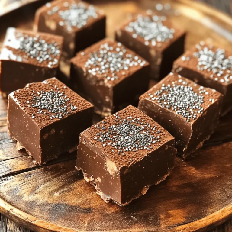 - 1 Tasse natürliche Erdnussbutter - 1/2 Tasse Honig oder Ahornsirup - 1 Tasse Haferflocken (gerollt) Die Hauptzutaten geben unserem Schokoladen-Erdnussbutter-Energie-Fudge den großartigen Geschmack. Erdnussbutter liefert gesunde Fette und Proteine. Honig oder Ahornsirup sorgt für die Süße. Haferflocken geben dem Fudge die nötige Struktur und machen es nahrhaft. - 1/2 Tasse ungesüßtes Kakaopulver - 1/2 Tasse Mandelmehl oder Nussmehl - 1/4 Tasse Chiasamen Die zusätzlichen Zutaten bringen noch mehr Geschmack und Nährstoffe. Kakaopulver macht das Fudge schokoladig und lecker. Mandelmehl oder Nussmehl gibt es in vielen Varianten und ist eine tolle glutenfreie Option. Chiasamen sind super gesund und fügen eine interessante Textur hinzu. - 1/4 Tasse Zartbitterschokoladenstückchen - 1/2 Teelöffel Vanilleextrakt - Eine Prise Salz Die optionalen Zutaten sind ein leckerer Bonus. Zartbitterschokoladenstückchen bringen extra Schokolade in das Fudge. Vanilleextrakt macht den Geschmack runder, und eine kleine Prise Salz hebt die Aromen hervor. Du kannst sie nach Belieben hinzufügen, um dein Fudge noch spannender zu gestalten. Erhitze zuerst die Erdnussbutter in einem Topf. Füge den Honig oder Ahornsirup hinzu. Mache das auf niedriger Hitze. Rühre ständig, damit alles schmilzt. Es sollte glatt und gut vermischt sein. Nimm den Topf vom Herd. Jetzt füge den Vanilleextrakt und eine Prise Salz hinzu. Rühre gut um, bis alles gleichmäßig verteilt ist. Nehme eine große Rührschüssel. Mische die Haferflocken, das Kakaopulver, das Mandelmehl und die Chiasamen zusammen. Achte darauf, dass alles gut vermischt ist. So vermeidest du Klumpen, wenn du die feuchten Zutaten hinzufügst. Gieße nun die warme Erdnussbuttermischung langsam in die Schüssel. Rühre dabei stetig, bis alles gut kombiniert ist. Die Mischung sollte klebrig sein und zusammenhalten. Wenn du Schokoladenstückchen verwendest, füge sie jetzt hinzu. Mische sie sanft unter, um eine leckere Überraschung zu bieten. Bereite eine Backform vor, indem du sie mit Backpapier auslegst. Achte darauf, dass das Papier oben übersteht. So kannst du das Fudge später einfach herausheben. Drücke die Mischung gleichmäßig in die Form. Stelle sicher, dass es fest zusammengepresst ist. Kühl das Fudge mindestens zwei Stunden. Wenn es fest ist, hebe es mit dem Backpapier aus der Form. Schneide es in kleine Quadrate. Um Klumpen bei den trockenen Zutaten zu vermeiden, mische die Haferflocken, das Kakaopulver, das Mandelmehl und die Chiasamen gut in einer großen Schüssel. Verwende einen Schneebesen oder eine Gabel, um alles gleichmäßig zu verteilen. So erhältst du eine glatte Mischung, die perfekt zusammenhält. Stelle sicher, dass die Konsistenz der Mischung richtig ist. Wenn die Mischung zu trocken ist, füge etwas mehr Honig oder Erdnussbutter hinzu. Wenn sie zu klebrig ist, kannst du mehr Mandelmehl einstreuen. Die richtige Konsistenz sorgt dafür, dass dein Fudge perfekt wird. Für das Anrichten der Fudge-Quadrate lege sie auf einen schönen Teller. Achte darauf, dass die Stücke gleichmäßig verteilt sind. Du kannst die Fudge-Quadrate auch leicht übereinander stapeln, um einen schönen Effekt zu erzielen. Dekoriere die Fudge-Quadrate mit Kakaopulver oder Chiasamen. Das verleiht dem Snack nicht nur ein schönes Aussehen, sondern auch zusätzlichen Geschmack. Diese kleinen Details machen dein Fudge noch ansprechender. Du kannst andere Nussbutter-Sorten verwenden, um das Rezept anzupassen. Mandelbutter oder Cashewbutter sind tolle Alternativen. Sie geben dem Fudge einen anderen Geschmack und eine neue Note. Wenn du die Süße anpassen möchtest, experimentiere mit anderen Süßstoffen. Du kannst Kokosblütenzucker oder Dattelsirup verwenden. Diese Optionen bieten dir verschiedene Geschmäcker und Nährwerte. {{image_4}} Eine Portion Schokoladen-Erdnussbutter-Energie-Fudge hat ungefähr 150 Kalorien. Die Makronährstoffe sind wichtig. Hier ist eine einfache Aufteilung: - Fette: 8 g - Kohlenhydrate: 16 g - Eiweiß: 5 g Diese Werte können leicht variieren, je nach den verwendeten Zutaten. Das Fudge bietet eine gute Mischung aus Energie und Nährstoffen. Chiasamen sind kleine Kraftpakete. Sie enthalten viele Ballaststoffe, die gut für die Verdauung sind. Sie sind auch reich an Omega-3-Fettsäuren. Diese Fette helfen, das Herz gesund zu halten. Erdnussbutter liefert gesunde Fette und Eiweiß. Sie gibt dir Energie und hält dich satt. Außerdem enthält sie Vitamin E, das gut für die Haut ist. Die Zutaten haben einen großen Einfluss auf die Gesundheit. Haferflocken sind eine großartige Quelle für Ballaststoffe. Sie unterstützen die Herzgesundheit und helfen, den Blutzuckerspiegel zu regulieren. Das ungesüßte Kakaopulver ist voll von Antioxidantien. Diese schützen deine Zellen vor Schäden. Die Kombination dieser Zutaten macht das Fudge nicht nur lecker, sondern auch nahrhaft. Bewahre das Schokoladen-Erdnussbutter-Energie-Fudge im Kühlschrank auf. Lege es in einen luftdichten Behälter. So bleibt es frisch und lecker. Die kühle Temperatur hilft, die Textur zu erhalten. Wie lange bleibt das Fudge frisch? Im Kühlschrank hält es sich etwa eine Woche. Achte darauf, es in einem geschlossenen Behälter zu lagern. So vermeidest du, dass es austrocknet oder Gerüche annimmt. Du kannst das Fudge auch in anderen Rezepten nutzen. Zerkleinere es und streue es über Joghurt oder Haferflocken. Du kannst es auch in Smoothies mixen oder als Topping für Desserts verwenden. Sei kreativ und genieße die Vielseitigkeit! Die Vorbereitung des Schokoladen-Erdnussbutter-Fudge dauert nur 10 Minuten. Die gesamte Zeit, die du benötigst, beträgt 2 Stunden und 10 Minuten. Die Kühlzeit ist der längste Teil. Es ist wichtig, das Fudge mindestens 2 Stunden im Kühlschrank zu lassen. So wird es fest und einfach zu schneiden. Ja, du kannst das Fudge vegan machen. Ersetze den Honig durch Ahornsirup, um es vegan zu halten. Alle anderen Zutaten sind pflanzlich und enthalten keine tierischen Produkte. So bleibt der Geschmack toll und du erhältst einen leckeren Snack ohne tierische Bestandteile. Wenn du Allergien hast oder eine andere Vorliebe, gibt es tolle Alternativen. Du kannst Mandelbutter, Cashewbutter oder Sonnenblumenbutter verwenden. Diese Optionen schmecken ebenfalls gut und haben ähnliche Konsistenzen. Experimentiere mit verschiedenen Nussbuttern, um deine perfekte Mischung zu finden. Zusammenfassend haben wir die wichtigsten Zutaten für das Schokoladen-Erdnussbutter-Fudge betrachtet. Erdnussbutter, Haferflocken und Honig sind die Basis. Wir haben auch die Zubereitung besprochen, von der Mischung bis zur Kühlung. Denken Sie daran, dass Sie das Fudge nach Ihrem Geschmack anpassen können. Mit frischen Tipps zur Lagerung und Präsentation bleibt Ihr Fudge lecker und sieht toll aus. Experimentieren Sie mit verschiedenen Zutaten und entdecken Sie neue Varianten!