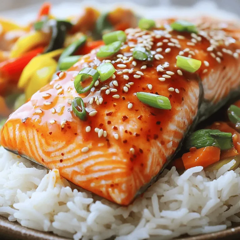Die Hauptzutaten für süß-scharf glasierten Lachs sind: - 4 Lachsfilets (jeweils 170 g) - 60 ml süße Chilisauce - 30 ml Sojasauce - 15 ml Honig - 15 ml Sesamöl - 2 Knoblauchzehen, fein gehackt - 2,5 cm frischer Ingwer, gerieben - 15 ml Limettensaft - 15 ml Reisessig Diese Zutaten verleihen dem Lachs seinen besonderen Geschmack. Der Lachs ist reich an Omega-3-Fettsäuren und bietet eine tolle Basis. Die Marinade ist der Schlüssel zu diesem Gericht. Du mischst die süße Chilisauce, Sojasauce, Honig und Sesamöl in einer Schüssel. Füge dann den gehackten Knoblauch, den geriebenen Ingwer, Limettensaft und Reisessig hinzu. Verrühre alles gut. Diese Kombination gibt dem Lachs eine süß-scharfe Note. Lass ihn mindestens 30 Minuten marinieren, um den besten Geschmack zu erzielen. Für die Garnierung nimmst du 2 dünn geschnittene Frühlingszwiebeln und Sesamsamen. Diese verleihen dem Gericht einen schönen Look und zusätzlichen Geschmack. Du kannst den Lachs auf einem Bett aus gedämpftem Jasminreis oder Quinoa servieren. Gebratenes Gemüse passt ebenfalls gut dazu. Ein Spritzer süße Chilisauce obenauf macht das Gericht noch bunter und leckerer. Um die Marinade zu machen, nimm eine mittelgroße Schüssel. Mische dort die süße Chilisauce, Sojasauce, Honig, und Sesamöl. Füge die fein gehackten Knoblauchzehen und geriebenen Ingwer hinzu. Gieße auch den Limettensaft und den Reisessig dazu. Verquirle alles gut. Du willst eine gleichmäßige Mischung. Diese Marinade bringt viel Geschmack in deinen Lachs. Lass sie ein paar Minuten ruhen, damit die Aromen gut durchziehen. Bevor du mit dem Lachs arbeitest, würze ihn leicht mit Salz und Pfeffer. Das hilft, den Geschmack zu verbessern. Du kannst auch Wurzelgemüse vorbereiten. Karotten oder Süßkartoffeln passen gut dazu. Sie sind bunt und lecker. Wenn du den Lachs grillst, lege ihn mit der Hautseite nach unten auf den Grill. Das schützt das Filet und hält es saftig. Heize den Grill oder Ofen auf 200 °C vor. Wenn du grillst, öle das Grillrost leicht ein. Das hilft, ein Ankleben zu verhindern. Lege die Lachsfilets auf den Grill. Grill sie 5-6 Minuten lang. Wende sie dann vorsichtig um. Bestreiche sie mit der aufbewahrten Marinade. Grill sie weitere 4-5 Minuten. Der Lachs sollte zart sein und sich leicht mit einer Gabel zerteilen lassen. Wenn du im Ofen backst, lege die Filets auf ein mit Backpapier ausgelegtes Blech. Backe sie 12-15 Minuten. Vergiss nicht, die Glasur nach der Hälfte der Zeit aufzutragen. Lass den Lachs nach dem Garen ein paar Minuten ruhen, bevor du ihn servierst. Beim Kochen gibt es oft kleine Fehler, die den Geschmack beeinflussen. Achten Sie darauf, die Lachsfilets nicht zu lange in der Marinade zu lassen. 30 Minuten sind ideal. Zu lang kann den Fisch übermarinieren. Das macht ihn weich und matschig. Außerdem sollten Sie den Grill oder Ofen gut vorheizen. Ein kalter Grill kann den Lachs ungleichmäßig garen. Um die Glasur schön glänzend zu machen, verwenden Sie die Marinade beim Garen. Bestreichen Sie den Lachs während des Grillens oder Backens. Dies gibt ihm einen tollen Geschmack. Seien Sie vorsichtig, nicht zu viel Marinade zu verwenden. Zu viel kann den Lachs überladen und den Geschmack ruinieren. Fügen Sie vor dem Servieren frische Frühlingszwiebeln und Sesamsamen hinzu. Das sorgt für einen frischen Look und zusätzlichen Crunch. Die richtige Garzeit ist wichtig für perfekt gegarten Lachs. Grillen Sie die Filets 5-6 Minuten auf der Hautseite. Wenden Sie sie vorsichtig und garen Sie sie weitere 4-5 Minuten. Der Lachs ist fertig, wenn er sich leicht mit einer Gabel zerteilen lässt. Wenn Sie im Ofen backen, stellen Sie 12-15 Minuten bei 200 °C ein. Achten Sie darauf, die Marinade in der Mitte der Backzeit aufzutragen. {{image_4}} Wenn du keinen Lachs magst, probiere andere Fische. Forelle, Kabeljau oder Heilbutt sind gute Alternativen. Diese Fische nehmen die Marinade gut auf. Du kannst die Garzeit je nach Dicke anpassen. Achte darauf, die Filets nicht zu übergaren. So bleibt der Fisch saftig und zart. Für eine vegetarische Option nehme Tofu oder Tempeh. Mariniere sie wie den Lachs. Grille oder backe sie, bis sie goldbraun sind. Diese Alternativen bieten eine ähnliche Textur. Füge mehr Gemüse hinzu, um das Gericht bunter zu machen. Zucchini oder Paprika sind tolle Ergänzungen. Nutze frische, saisonale Zutaten, um den Geschmack zu verbessern. Im Frühling sind Spargel und Erbsen lecker. Im Sommer kannst du frische Tomaten oder Mais verwenden. Füge diese Zutaten zur Marinade hinzu oder serviere sie als Beilage. Im Herbst schmecken Kürbis und Pilze hervorragend dazu. Im Winter sind Wurzelgemüse eine gute Wahl. Sie bringen Farbe und Geschmack auf den Teller. Um die Reste von süß-scharf glasiertem Lachs gut zu lagern, lege ihn in einen luftdichten Behälter. Achte darauf, die Lachsfilets vollständig abzukühlen, bevor du sie verpackst. So bleibt der Geschmack frisch. Du kannst die Reste bis zu drei Tage im Kühlschrank aufbewahren. Wenn du den glasierten Lachs länger aufbewahren möchtest, kannst du ihn einfrieren. Wickele die Lachsfilets fest in Frischhaltefolie. Danach lege sie in einen gefrierfesten Beutel. Diese Methode hält den Lachs bis zu drei Monate frisch. Zum Auftauen lege die Filets einfach über Nacht in den Kühlschrank. Die Marinade ist voller Geschmack. Du kannst sie für andere Gerichte verwenden. Koche die Marinade vor der Verwendung auf, um Bakterien abzutöten. Dann kannst du sie als Sauce für Gemüse oder Reis nutzen. So vermeidest du Lebensmittelverschwendung und schaffst neue Geschmackserlebnisse. Um die Marinade selbst zu machen, mische einfach folgende Zutaten: - 60 ml süße Chilisauce - 30 ml Sojasauce - 15 ml Honig - 15 ml Sesamöl - 2 gehackte Knoblauchzehen - 2,5 cm geriebener frischer Ingwer - 15 ml Limettensaft - 15 ml Reisessig Rühre alles in einer Schüssel gut um, bis es gleichmäßig ist. Diese Marinade sorgt für viel Geschmack! Süß-scharf glasiertes Lachsfilet schmeckt toll mit: - Gedämpftem Jasminreis - Quinoa - Gebratenem Gemüse Ein Spritzer süßer Chilisauce obenauf macht es noch besser! Du kannst auch ein frischer Salat dazu servieren, um die Aromen zu ergänzen. Ja, du kannst den Lachs auch im Ofen garen. Heize den Ofen auf 200 °C vor. Lege die Lachsfilets auf ein mit Backpapier ausgelegtes Blech. Backe sie für 12-15 Minuten. Vergiss nicht, die Marinade nach der Hälfte der Zeit aufzutragen. So bleibt der Lachs saftig und lecker! In diesem Blogbeitrag haben wir die wichtigsten Zutaten, die Zubereitung und die besten Methoden beleuchtet. Du hast gelernt, wie du Marinade selbst machst und häufige Fehler vermeidest. Außerdem findest du kreative Variationen und Tipps zur Lagerung von Resten. Denke daran, dass du mit den richtigen Zutaten und Techniken großartigen Lachs zubereiten kannst. Experimentiere mit neuen Ideen, um deine Gerichte zu verbessern. Mit diesen Tipps wirst du sicher tolle Ergebnisse erzielen.