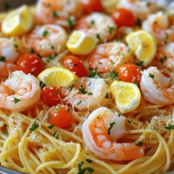 Für die Zitronen-Knoblauch-Garnelen-Pasta brauchst du: - 225 g Spaghetti oder Linguine - 450 g große Garnelen, geschält und entdarmt - 4 Knoblauchzehen, fein gehackt - 1 Zitrone (Abgeriebene Schale und Saft) - 60 ml Olivenöl - 1/4 Teelöffel rote Pfefferflocken (optional) - 125 g Kirschtomaten, halbiert - 1/4 Tasse frische Petersilie, gehackt - Salz und Pfeffer nach Geschmack - Parmesan, zum Servieren (optional) Diese Zutaten machen das Gericht frisch und lecker. Frische Zutaten sind der Schlüssel zu diesem Gericht. Sie bringen Geschmack und Nährstoffe. Zum Beispiel, frische Garnelen sind zart und saftig. Sie geben der Pasta einen tollen Biss. Ebenso sorgen frische Kirschtomaten für eine süße Note. Der Knoblauch fügt einen reichen Geschmack hinzu. Auch die Zitrone bringt eine frische Säure, die alles ausgleicht. Verwende immer die besten Zutaten für das beste Ergebnis. Wenn du keine Garnelen magst, probiere Hähnchen oder Tofu. Beide Optionen sind leicht zuzubereiten. Du kannst auch Zucchini oder Brokkoli für mehr Gemüse verwenden. Wenn du keinen Knoblauch hast, nimm Zwiebeln. Diese geben auch guten Geschmack. Für die Petersilie kannst du Basilikum verwenden. Sei kreativ und passe das Rezept nach deinem Geschmack an. Um die perfekte Pasta zu kochen, beginne mit einem großen Topf. Fülle ihn mit gesalzenem Wasser und bringe es zum Kochen. Wenn das Wasser kocht, füge die Spaghetti oder Linguine hinzu. Koche sie gemäß den Anweisungen auf der Verpackung, bis sie al dente sind. Nach dem Kochen gieße die Pasta ab. Bewahre etwa 120 ml des Nudelwassers auf, das brauchen wir später. Während die Pasta kocht, bereite die Garnelen vor. Erhitze 60 ml Olivenöl in einer großen Pfanne bei mittlerer Hitze. Füge die fein gehackten Knoblauchzehen hinzu und dünste sie für eine Minute. Du möchtest, dass sie duften, aber nicht anbrennen. Danach kommen die geschälten Garnelen in die Pfanne. Würze sie mit Salz, Pfeffer und optional mit roten Pfefferflocken. Koche die Garnelen 2-3 Minuten lang. Wende sie einmal, bis sie rosa und undurchsichtig sind. Sobald die Garnelen gar sind, füge die halbierten Kirschtomaten, die Zitronenschale und den Zitronensaft hinzu. Rühre alles gut um und lasse es eine weitere Minute kochen, damit die Tomaten leicht weich werden. Jetzt kommt die abgetropfte Pasta in die Pfanne. Vermenge alles gut. Wenn die Pasta trocken aussieht, füge etwas von dem aufbewahrten Nudelwasser hinzu, bis die gewünschte Konsistenz erreicht ist. Zum Schluss rühre die gehackte Petersilie unter und würze nach Geschmack. Serviere die Pasta auf Tellern und genieße dein schnelles und einfaches Gericht! Um die perfekte Zitronen-Knoblauch-Garnelen-Pasta zu machen, beachte folgende Punkte: - Nutze frische Garnelen: Sie bringen mehr Geschmack. - Koche die Pasta al dente: So bleibt sie bissfest. - Bewahre etwas Nudelwasser auf: Es hilft, die Sauce zu binden. - Erhitze das Olivenöl gut: Das verstärkt den Knoblauchgeschmack. - Füge Petersilie am Ende hinzu: So bleibt sie frisch und grün. Manchmal passiert es, dass die Pasta nicht perfekt wird. Hier sind Fehler, die du vermeiden solltest: - Zu viel Wasser beim Kochen: Verwende nur genug Wasser, um die Pasta zu kochen. - Knoblauch anbrennen lassen: Reduziere die Hitze, wenn du ihn hinzufügst. - Garnelen zu lange kochen: Sie sollten rosa und undurchsichtig sein, nicht gummiartig. - Nicht genug würzen: Verwende Salz und Pfeffer, um den Geschmack zu verbessern. - Zu wenig Zitronensaft: Dieser bringt Frische und Balance. Um deine Pasta noch besser zu machen, probiere folgende Tipps aus: - Füge rote Pfefferflocken hinzu: Sie bringen eine angenehme Schärfe. - Verwende Zitrusschalen: Die Schale der Zitrone gibt mehr Aroma. - Experimentiere mit Kräutern: Basilikum oder Oregano passen gut dazu. - Probiere verschiedene Käsesorten: Parmesan oder Pecorino geben einen besonderen Geschmack. - Füge frische Tomaten hinzu: Sie bringen Süße und Saftigkeit. Mit diesen Tipps wird dein Gericht sicher ein Hit! {{image_4}} Wenn du eine vegetarische Option suchst, ersetze die Garnelen durch Zucchini oder Pilze. Diese Gemüse geben der Pasta eine schöne Textur. Du kannst auch Kichererbsen verwenden, um mehr Protein zu bekommen. Sie sind lecker und nahrhaft. Füge ein wenig Spinat oder Rucola hinzu, um mehr Farbe und Nährstoffe zu bekommen. Diese Blätter machen das Gericht frischer und gesünder. Auch Feta oder Ziegenkäse können einen tollen Geschmack hinzufügen. Sie bringen eine cremige Note, die sehr gut passt. Probiere, einige asiatische Aromen hinzuzufügen. Ein Hauch von Sojasauce oder Sesamöl kann die Pasta aufpeppen. Du kannst auch etwas Ingwer für einen frischen Kick verwenden. Diese Kombinationen bringen neue Geschmäcker und machen das Gericht spannend. Wenn du Reste von der Zitronen-Knoblauch-Garnelen-Pasta hast, lagere sie in einem luftdichten Behälter. Stelle sicher, dass der Behälter gut verschlossen ist, damit keine Luft eindringt. Kühle die Pasta innerhalb von zwei Stunden nach dem Kochen. So bleibt der Geschmack frisch. Du kannst die Reste bis zu drei Tage im Kühlschrank aufbewahren. Um die Garnelenpasta wieder aufzuwärmen, benutze eine Pfanne oder die Mikrowelle. In der Pfanne, erhitze sie bei niedriger Hitze. Füge etwas Wasser oder Olivenöl hinzu, um die Pasta feucht zu halten. Wenn du die Mikrowelle benutzt, decke die Pasta ab. Erhitze sie in Intervallen von einer Minute, bis sie warm ist. Die frischen Zutaten haben unterschiedliche Haltbarkeiten. Garnelen sind im Kühlschrank etwa ein bis zwei Tage haltbar. Die Kirschtomaten bleiben etwa eine Woche frisch. Zitronen kannst du bis zu zwei Wochen lagern. Achte darauf, alle Zutaten gut zu überprüfen, bevor du sie verwendest. So vermeidest du schlechte Überraschungen. Die Zubereitung von Zitronen-Knoblauch-Garnelen-Pasta dauert insgesamt etwa 20 Minuten. - Die Kochzeit für die Pasta beträgt etwa 8-10 Minuten. - Das Anbraten der Garnelen und das Mischen der Zutaten dauert weitere 10 Minuten. So schnell können Sie ein leckeres Gericht auf den Tisch bringen! Ja, Sie können die Garnelen durch verschiedene Zutaten ersetzen. - Hähnchenbrust ist eine tolle Option. - Auch Tofu eignet sich gut für eine vegetarische Variante. - Pilze oder Zucchini bringen eine interessante Textur. Experimentieren Sie mit diesen Alternativen nach Ihrem Geschmack! Zu Zitronen-Knoblauch-Garnelen-Pasta passen viele Beilagen. - Ein frischer grüner Salat ergänzt das Gericht perfekt. - Knoblauchbrot ist eine beliebte Wahl. - Auch gebratenes Gemüse fügt Farbe und Geschmack hinzu. Wählen Sie eine Beilage, die Ihnen am besten gefällt! Diese Anleitung hat dir die Schritte zur Zubereitung von Zitronen-Knoblauch-Garnelen-Pasta nähergebracht. Ich habe die wichtigen Zutaten, Tipps und Variationen besprochen. Jetzt kannst du frische Zutaten nutzen und leckere Alternativen ausprobieren. Denke daran, häufige Fehler zu vermeiden, um den besten Geschmack zu erreichen. Mit den Aufbewahrungshinweisen bleibt deine Pasta frisch. Viel Spaß beim Kochen und Schlemmen!