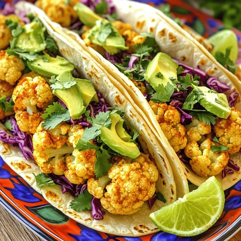 - 1 mittelgroßer Blumenkohl, in mundgerechte Röschen zerteilt - 8 kleine Maistortillas - 1 Avocado, in Scheiben geschnitten - 1/2 Tasse rote Kohl, fein geschnitten - 2 Esslöffel Olivenöl - 1 Teelöffel Chili-Pulver - 1 Teelöffel Kreuzkümmel - 1/2 Teelöffel geräuchertes Paprikapulver - Abrieb und Saft von 1 Limette - Frischer Koriander, gehackt - Salz und Pfeffer nach Geschmack Die Zutaten für Chili Lime Roasted Cauliflower Tacos sind einfach und frisch. Blumenkohl ist die Hauptzutat. Er hat eine tolle Textur und nimmt die Aromen gut auf. Maistortillas sind weich und lecker. Sie passen perfekt zu dem gerösteten Blumenkohl. Die Avocado bringt eine cremige Note. Roter Kohl sorgt für einen knusprigen Biss und eine schöne Farbe. Für die Gewürze nutzen wir Olivenöl, Chili-Pulver, Kreuzkümmel und geräuchertes Paprikapulver. Diese Gewürze geben dem Blumenkohl einen tollen Geschmack. Limettensaft und Abrieb bringen Frische. Frischer Koriander als Garnitur macht die Tacos lebendig. Achten Sie darauf, Salz und Pfeffer nach Geschmack hinzuzufügen. Diese Kombination macht die Tacos zu einem echten Genuss. - Stellen Sie den Ofen auf 220°C (425°F) ein. - Dies sorgt für ein gleichmäßiges Rösten des Blumenkohls. - Verwenden Sie ein Backblech mit Backpapier für ein leichtes Abziehen. - Nehmen Sie den Blumenkohl und teilen Sie ihn in kleine Röschen. - Mischen Sie in einer großen Schüssel die Röschen mit Olivenöl, Chili-Pulver, Kreuzkümmel und Paprikapulver. - Fügen Sie Limettenabrieb und -saft hinzu. Mischen Sie alles gut. - Verteilen Sie die Röschen gleichmäßig auf dem Backblech. - Achten Sie darauf, dass die Röschen nicht übereinander liegen. - Erhitzen Sie die Maistortillas in einer Pfanne bei mittlerer Hitze. - Drehen Sie sie nach 30 Sekunden, bis sie weich sind. - Legen Sie eine großzügige Portion Blumenkohl auf jede Tortilla. - Fügen Sie Avocado und roten Kohl hinzu. - Garnieren Sie die Tacos mit frischem Koriander und Limettensaft. - Verwendung von frischen Zutaten: Frische Zutaten machen einen großen Unterschied. Wählen Sie einen knackigen Blumenkohl. Achten Sie auf reife Avocados. Frischer Koriander bringt Geschmack. Nutzen Sie Limetten, die fest und saftig sind. - Zusätzliche Gewürzideen: Experimentieren Sie mit Gewürzen. Fügen Sie Knoblauchpulver hinzu für mehr Tiefe. Paprika gibt eine süße Note. Mögen Sie es scharf? Geben Sie etwas Cayennepfeffer dazu. - Präsentation der Tacos: Servieren Sie die Tacos auf einer bunten Platte. Garnieren Sie mit Limettenvierteln. Ein Spritzer Limettensaft macht die Tacos noch besser. - Ergänzende Beilagen: Servieren Sie Salsa oder Guacamole dazu. Ein frischer Salat passt gut. Probieren Sie auch schwarze Bohnen. - Nährstoffreiche Inhaltsstoffe: Blumenkohl ist reich an Ballaststoffen. Er enthält viele Vitamine, besonders C und K. Avocados liefern gesunde Fette. Roter Kohl ist ebenfalls nährstoffreich und knusprig. - Vorteile von Blumenkohl in der Ernährung: Blumenkohl unterstützt die Verdauung. Er kann das Herz schützen. Seine Antioxidantien helfen, Entzündungen zu verringern. {{image_4}} Du kannst die Tacos noch nahrhafter machen, indem du verschiedene Proteinquellen hinzufügst. Eine einfache Option ist, schwarze Bohnen oder Pintobohnen hinzuzufügen. Diese Bohnen sind reich an Eiweiß und Ballaststoffen. Sie passen gut zu Blumenkohl und bringen eine schöne Textur. Eine andere tolle Idee ist, Tofu oder Tempeh zu verwenden. Diese beiden Zutaten sind sehr vielseitig. Du kannst sie marinieren und anbraten, um einen leckeren Geschmack zu erzielen. Tofu hat eine weiche Konsistenz, während Tempeh eine festere Textur hat. Beide Optionen sind perfekt für vegane Tacos. Für ein Picknick oder eine Party kannst du Mini-Tacos machen. Diese kleinen Tacos sind einfach zu essen und sehen toll aus. Du kannst normale Tortillas in kleinere Stücke schneiden. Fülle sie mit dem gerösteten Blumenkohl und anderen leckeren Zutaten. Eine weitere Variante sind Wraps anstelle von Tortillas. Du kannst große Tortillas oder Salatblätter verwenden. Wickel die Füllung in die Wraps und genieße sie. Diese Option ist leicht und frisch, perfekt für den Sommer. Um deine Tacos noch interessanter zu machen, probiere andere Gewürzmischungen aus. Zum Beispiel kannst du Taco-Gewürz oder gar Curry-Pulver verwenden. Diese Gewürze bringen einen neuen Geschmack in dein Gericht. Du kannst auch die Schärfe anpassen. Wenn du es schärfer magst, füge mehr Chili-Pulver oder frische Jalapeños hinzu. Wenn du es milder magst, reduziere die Menge an Chili. So kannst du die Tacos nach deinem Geschmack gestalten. Um die Reste deiner Chili Lime Roasted Cauliflower Tacos frisch zu halten, benutze luftdichte Behälter. Diese verhindern, dass Luft und Feuchtigkeit eindringen. Du kannst die Tacos auch in Plastikfolie einwickeln. Achte darauf, dass sie gut verschlossen sind. Wenn du die Reste in den Kühlschrank legst, halten sie sich 3 bis 4 Tage. Für eine längere Aufbewahrung kannst du die Tacos einfrieren. Lege sie in einen gefrierfesten Behälter oder einen Zip-Beutel. So bleiben sie bis zu 2 Monate gut. Um die Tacos wieder aufzuwärmen, gibt es einige einfache Methoden. Eine gute Option ist die Mikrowelle. Lege die Tacos auf einen Teller und decke sie mit einem feuchten Papiertuch ab. So bleibt die Tortilla weich. Erwärme sie in 30-Sekunden-Intervallen, bis sie warm sind. Eine andere Methode ist das Braten in einer Pfanne. Erhitze etwas Öl in einer Pfanne bei mittlerer Hitze. Lege die Tacos hinein und wärme sie etwa 2-3 Minuten auf jeder Seite. Dies hilft, die Textur knusprig zu halten und den Geschmack zu bewahren. Vermeide es, die Tacos im Ofen aufzuwärmen, da sie austrocknen können. Mit diesen Tipps bleiben die Tacos lecker und frisch! Die Reste der Tacos sind im Kühlschrank etwa drei Tage haltbar. Lagern Sie sie in einem luftdichten Behälter. Achten Sie darauf, dass die Reste gut abgekühlt sind, bevor Sie sie in den Behälter geben. So bleibt der Blumenkohl frisch und lecker. Ja, diese Tacos sind bereits vegan! Blumenkohl und die anderen Zutaten sind pflanzlich. Verwenden Sie veganes Olivenöl und keine tierischen Produkte. Wenn Sie möchten, können Sie zusätzlich schwarze Bohnen oder Linsen hinzufügen. Das macht die Tacos noch nahrhafter. Beliebte Beilagen zu diesen Tacos sind Reis oder Bohnen. Sie passen gut dazu und machen die Mahlzeit reichhaltiger. Auch ein frischer Salat ist eine tolle Option. Guacamole oder Salsa bieten zusätzliche Geschmacksschichten. Diese Beilagen ergänzen die Tacos perfekt. Diese Tacos sind einfach, lecker und gesund. Wir haben frische Zutaten wie Blumenkohl und Avocado verwendet. Gewürze geben den Tacos den besonderen Kick. Die Schritt-für-Schritt-Anleitung hilft dir, sie perfekt zuzubereiten. Denke daran, die Reste richtig zu lagern. Mit den Variationen kannst du deine Tacos anpassen und immer wieder neu gestalten. Experimentiere mit Beilagen, um dein Gericht zu vervollständigen. Probiere es aus und genieße eine nahrhafte Mahlzeit!