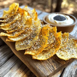 Um diese leckeren Air Fryer Everything Bagel Chips zu machen, benötigen Sie: - 2 allesgewürzte Bagels, dünn aufgeschnitten - 2 Esslöffel Olivenöl - 1 Teelöffel Knoblauchpulver - 1 Teelöffel Zwiebelpulver - 1/2 Teelöffel Meersalz - 1/2 Teelöffel schwarzer Pfeffer - 1 Esslöffel Sesamsamen - 1 Esslöffel Mohnsamen Die Qualität der Zutaten wirkt sich stark auf den Geschmack aus. Nutzen Sie frische allesgewürzte Bagels. Achten Sie auf gutes Olivenöl. Hochwertiges Öl bringt mehr Geschmack. Verwenden Sie frische Gewürze für das beste Aroma. Diese kleinen Details machen einen großen Unterschied. Wenn Sie keine allesgewürzten Bagels finden, probieren Sie einfache Bagels. Fügen Sie eigene Gewürze hinzu. Für eine glutenfreie Option verwenden Sie glutenfreie Bagels. Möchten Sie weniger Salz? Reduzieren Sie das Meersalz auf ein Viertel Teelöffel. Diese Alternativen helfen, das Rezept anzupassen. Heize deinen Air Fryer auf 175°C (350°F) vor. Diese Temperatur sorgt für knusprige Chips. Nimm zwei allesgewürzte Bagels und schneide sie dünn auf. Eine große Schüssel hilft dir, die Bagels gut zu mischen. Gib die Bagels in die Schüssel und füge zwei Esslöffel Olivenöl hinzu. Mische alles, bis jede Scheibe mit Öl bedeckt ist. Streue das Knoblauchpulver, Zwiebelpulver, Meersalz, schwarzen Pfeffer, Sesamsamen und Mohnsamen über die Bagels. Mische vorsichtig, damit alle Stücke gleichmäßig gewürzt sind. Lege die gewürzten Bagelscheiben in einer einzigen Schicht in den Air Fryer. Achte darauf, dass sie nicht übereinander liegen. Dies hilft beim gleichmäßigen Garen. Frittier die Bagelchips 8-10 Minuten. Wende sie zur Hälfte der Zeit, damit sie gleichmäßig bräunen. Behalte sie im Auge, um ein Verbrennen zu vermeiden. Nimm die Chips vorsichtig aus dem Air Fryer. Lass sie einige Minuten abkühlen, damit sie noch knuspriger werden. Serviere die Chips allein oder mit deinem Lieblingsdip. Um die perfekte Knusprigkeit zu erzielen, beachte einige einfache Tipps. Die Dicke der Bagelscheiben ist wichtig. Dünne Scheiben werden knuspriger. Ich empfehle, sie etwa 0,5 Zentimeter dick zu schneiden. Achte darauf, die Bagels gleichmäßig mit Olivenöl zu bedecken. Dies hilft, die Chips gleichmäßig zu bräunen. Ein weiterer Trick ist die Temperatur. Stelle den Air Fryer auf 175°C ein. So wird die Hitze gleichmäßig verteilt. Wende die Chips während des Frittierens. Das sorgt für eine gleichmäßige Knusprigkeit auf beiden Seiten. Lass die Chips nach dem Frittieren etwas abkühlen. Dadurch werden sie noch knuspriger. Ein häufiger Fehler ist das Überladen des Air Fryers. Wenn du zu viele Chips auf einmal frittierst, werden sie nicht knusprig. Halte genug Platz zwischen den Scheiben. So kann die Luft gut zirkulieren. Ein anderer Fehler ist, die Chips nicht zu würzen. Wenn du die Gewürze nicht gut verteilst, schmecken sie fade. Mische die Gewürze gut mit den Bagels, bevor du sie in den Air Fryer gibst. Achte darauf, die Chips im Auge zu behalten. Sie können schnell verbrennen, besonders wenn du sie zu lange lässt. Nutze die besten Praktiken für deinen Air Fryer. Vorheizen ist wichtig, um die richtige Temperatur zu erreichen. Dies hilft, die Chips gleichmäßig zu garen. Verwende den Korb des Air Fryers richtig. Lege die Chips in einer einzigen Schicht aus. Reinige den Air Fryer nach jedem Gebrauch gründlich. Das verhindert, dass alte Reste den Geschmack beeinflussen. Experimentiere mit verschiedenen Gewürzen, um neue Geschmäcker zu entdecken. Auf diese Weise kannst du deine Bagelchips immer wieder anpassen. {{image_4}} Für einen extra Kick, können Sie noch mehr Gewürze hinzufügen. Rosenpaprika oder Cayennepfeffer bringen Schärfe. Diese Gewürze passen gut zu den Aromen der allesgewürzten Bagels. Mischen Sie sie einfach mit den anderen Gewürzen. Diese Variante macht Ihre Bagelchips spannend und lecker. Wenn Sie etwas Süßes wollen, probieren Sie diese Option. Ersetzen Sie die salzigen Gewürze durch Zimt und Zucker. Mischen Sie 1 Esslöffel Zucker mit 1 Teelöffel Zimt. Streuen Sie die Mischung über die Bagels nach dem Öl. Diese süßen Bagelchips sind perfekt für einen Snack am Nachmittag oder als Dessert. Seien Sie kreativ mit Ihren Gewürzen! Sie können italienische Kräuter wie Oregano und Basilikum verwenden. Für asiatischen Flair fügen Sie fünf Gewürze oder Sojasauce hinzu. Passen Sie die Gewürze an Ihren Geschmack an. Jede Mischung bringt einen neuen Twist in die Bagelchips. So bleibt Ihr Snack immer spannend und frisch. Um die Frische Ihrer Air Fryer Bagelchips zu bewahren, lagern Sie sie in einem luftdichten Behälter. Ein gut verschlossenes Glas oder eine Plastiktüte funktioniert gut. Vermeiden Sie es, die Chips bei Raumtemperatur zu lagern, wenn Sie die Knusprigkeit erhalten möchten. Lagern Sie sie an einem kühlen, trockenen Ort, fern von Licht. So bleiben sie länger frisch und lecker. Die Haltbarkeit Ihrer Bagelchips beträgt etwa eine Woche, wenn sie richtig gelagert sind. Nach dieser Zeit können sie weich werden. Es ist wichtig, regelmäßig zu prüfen, ob sie noch gut riechen und knusprig sind. Wenn sie nicht mehr gut aussehen oder riechen, entsorgen Sie sie besser. Wenn Sie die Chips länger aufbewahren möchten, können Sie sie einfrieren. Legen Sie die abgekühlten Chips in einen gefrierfesten Beutel. Drücken Sie so viel Luft wie möglich heraus, bevor Sie den Beutel schließen. So können die Chips bis zu drei Monate frisch bleiben. Wenn Sie bereit sind, sie zu essen, lassen Sie sie einfach bei Raumtemperatur auftauen oder rösten Sie sie kurz im Air Fryer, um die Knusprigkeit zurückzubringen. Es dauert etwa 8 bis 10 Minuten, um die Bagelchips im Air Fryer zu machen. Zuerst heizen Sie den Air Fryer auf 175°C vor. Dann legen Sie die gewürzten Bagelscheiben in den Korb. Wenden Sie die Chips zur Hälfte der Zeit, um eine gleichmäßige Bräunung zu erreichen. Achten Sie darauf, die Chips im Auge zu behalten, um ein Verbrennen zu vermeiden. Ja, Sie können andere Bagels verwenden. Versuchen Sie zum Beispiel Sesam- oder Zwiebelbagels. Unterschiedliche Geschmäcker sorgen für neue, spannende Chips. Achten Sie jedoch darauf, dass die Gewürze gut zu den Bagels passen. So bleibt der Geschmack ausgewogen und lecker. Lassen Sie die Chips nach dem Frittieren abkühlen. Dann legen Sie sie in einen luftdichten Behälter. So bleiben sie frisch und knusprig. Lagern Sie sie an einem kühlen und trockenen Ort. Vermeiden Sie Feuchtigkeit, um die Knusprigkeit zu erhalten. Wenn die Chips nicht knusprig sind, könnte es mehrere Gründe geben. Möglicherweise haben Sie die Bagelscheiben zu dick geschnitten. Dünnere Scheiben werden besser knusprig. Auch das Überladen des Air Fryers kann die Knusprigkeit beeinträchtigen. Achten Sie darauf, die Chips in einer einzigen Schicht auszulegen. In diesem Artikel haben wir die besten Zutaten für Bagelchips und ihre Qualität betrachtet. Wir haben die Schritt-für-Schritt-Anleitung vorgestellt, um perfekte Chips im Air Fryer zu machen. Außerdem gab es nützliche Tipps und Variationen, um Vielfalt zu schaffen. Um frische Bagelchips lange zu genießen, beachten Sie die Aufbewahrungshinweise. Nutzen Sie diese Methoden, um köstliche Bagelchips zu zaubern. Experimentieren Sie gerne mit verschiedenen Rezepten und genießen Sie Ihre Snacks!