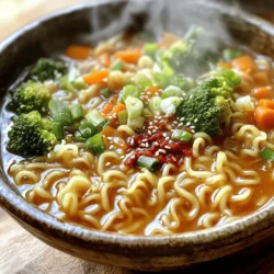Für deine würzigen Knoblauch-Ramen-Nudeln brauchst du: - 2 Packungen Instant-Ramen-Nudeln (Gewürzpäckchen entsorgen) - 4 Knoblauchzehen, fein gehackt - 1 Esslöffel Ingwer, gerieben - 2 Esslöffel Sesamöl - 1 Esslöffel Chilipaste (nach Geschmack anpassen) - 2 Tassen Gemüsebrühe - 2 Esslöffel Sojasoße - 1 Esslöffel Reisessig - 1 Teelöffel Zucker - 1 Tasse gemischtes Gemüse (z.B. Karotten, Paprika und Brokkoli) - 2 Frühlingszwiebeln, gehackt - Sesamsamen zur Garnitur Diese Zutaten machen das Gericht lecker und sättigend. Knoblauch ist der Star in diesem Rezept. Er gibt den Nudeln einen starken Geschmack. Ingwer sorgt für eine feine Schärfe und hilft bei der Verdauung. Sesamöl bringt ein nussiges Aroma mit. Chilipaste fügt die gewünschte Schärfe hinzu. Gemüsebrühe gibt der Suppe Tiefe und Geschmack. Sojasoße sorgt für einen herzhaften Umami-Geschmack. Reisessig bringt eine leichte Säure, die das Gericht ausbalanciert. Zucker rundet die Aromen ab und macht das Gericht runder. Falls du keine Instant-Ramen-Nudeln hast, kannst du frische Ramen oder sogar Spaghetti verwenden. Anstelle von Knoblauch und Ingwer kannst du auch Knoblauchpulver und Ingwerpulver nutzen. Wenn du kein Sesamöl hast, nutze Pflanzenöl oder Olivenöl. Chilipaste lässt sich durch Sriracha oder eine andere scharfe Sauce ersetzen. Für die Gemüsebrühe kannst du auch Hühnerbrühe verwenden, wenn du nicht vegan kochst. Wenn du kein Gemüse zur Hand hast, nimm einfach, was du hast, wie Erbsen oder Zucchini. Zuerst müssen wir die Zutaten bereitstellen. Du brauchst: - 2 Packungen Instant-Ramen-Nudeln (Gewürzpäckchen entsorgen) - 4 Knoblauchzehen, fein gehackt - 1 Esslöffel Ingwer, gerieben - 2 Esslöffel Sesamöl - 1 Esslöffel Chilipaste (nach Geschmack anpassen) - 2 Tassen Gemüsebrühe - 2 Esslöffel Sojasoße - 1 Esslöffel Reisessig - 1 Teelöffel Zucker - 1 Tasse gemischtes Gemüse (z.B. Karotten, Paprika und Brokkoli) - 2 Frühlingszwiebeln, gehackt - Sesamsamen zur Garnitur Sorge dafür, dass alles gut vorbereitet ist. So sparst du Zeit beim Kochen. Jetzt geht's ans Kochen. Erhitze das Sesamöl in einem großen Topf bei mittlerer Hitze. Gib den gehackten Knoblauch und den geriebenen Ingwer dazu. Brate sie etwa 1-2 Minuten an, bis sie duften, aber nicht braun sind. Rühre dann die Chilipaste ein. Mische alles gut für eine weitere Minute. Gieße die Gemüsebrühe in den Topf. Füge die Sojasoße, den Reisessig und den Zucker hinzu. Lass die Mischung sanft köcheln. Jetzt kommt das Gemüse. Gib das gemischte Gemüse in den Topf. Koche es für etwa 3-4 Minuten, bis es zart, aber knackig ist. Während das Gemüse kocht, bringe in einem separaten Topf Wasser zum Kochen. Koche die Ramen-Nudeln gemäß den Anweisungen auf der Verpackung, meist 3-4 Minuten. Gieße die Nudeln ab und stelle sie beiseite. Füge die gekochten Nudeln zum Topf mit der Brühe und dem Gemüse hinzu. Mische alles gut durch, damit die Nudeln die Aromen aufnehmen können. Lasse es für 2-3 Minuten ziehen. Nimm den Topf vom Herd. Serviere die Ramen-Nudeln in Schalen. Garniere sie mit den gehackten Frühlingszwiebeln und einer Prise Sesamsamen. So sieht dein Gericht nicht nur gut aus, es schmeckt auch köstlich. Um die perfekte Konsistenz der Ramen-Nudeln zu erreichen, koche sie genau nach der Anleitung. Die meisten Ramen brauchen etwa 3-4 Minuten. Achte darauf, dass du sie nicht zu lange kochst. Sie sollten weich, aber nicht matschig sein. Nach dem Kochen spüle die Nudeln kurz mit kaltem Wasser ab. So stoppst du den Kochprozess und bewahrst die richtige Textur. Die Schärfe ist wichtig für den Geschmack. Du kannst die Chilipaste nach deinem Wunsch anpassen. Wenn du es schärfer magst, füge mehr hinzu. Für weniger Schärfe, nimm einfach weniger. Beginne mit einem Esslöffel und probiere die Brühe. Du kannst immer mehr Chilipaste hinzufügen, aber du kannst sie nicht entfernen. Um deine Ramen noch besser zu machen, kannst du verschiedene Toppings verwenden. Frische Kräuter wie Koriander oder Basilikum bringen Frische. Auch geröstete Sesamsamen geben einen tollen Biss. Du kannst auch ein gekochtes Ei oder etwas Tofu hinzufügen. Diese Extras machen deine Ramen noch schmackhafter und bunter. {{image_4}} Für eine vegetarische oder vegane Variante der Spicy Garlic Ramen Noodles ersetze die Brühe. Nutze Gemüsebrühe oder ein pflanzliches Bouillonpulver. Du kannst auch die Chilipaste leicht anpassen. Verwende eine rein pflanzliche Paste oder mache deine eigene. Füge mehr Gemüse wie Zucchini oder Spinat hinzu, um die Nährstoffe zu erhöhen. Diese Änderungen machen das Gericht lecker und gesund. Die Ramen-Nudeln sind in vielen Kulturen beliebt. Du kannst regionale Zutaten hinzufügen. Zum Beispiel, in Japan werden oft Miso oder Algen verwendet. In Thailand sind frische Kräuter wie Basilikum beliebt. Experimentiere mit verschiedenen Gewürzen, um deinen eigenen Stil zu finden. Füge Erdnüsse für einen crunchigen Effekt hinzu. So wird das Gericht einzigartig und spannend. Um die Ramen proteinreicher zu machen, füge Tofu oder Hähnchen hinzu. Tofu kann in Würfel geschnitten und leicht angebraten werden. Für Hähnchen, koche es separat und schneide es in Stücke. Beide Optionen passen gut zu den Aromen der Brühe. Sie erhöhen die Sättigung und den Nährwert des Gerichts. Du kannst auch gekochte Eier hinzufügen, um extra Geschmack zu bekommen. Um die Ramen-Nudeln und die Brühe frisch zu halten, lagere sie getrennt. Verwende luftdichte Behälter. Die Brühe bewahrst du im Kühlschrank auf. Die Nudeln kannst du ebenfalls im Kühlschrank lagern. Wenn du sie in einer Schüssel lässt, decke sie gut ab. Ramen-Nudeln sind frisch zubereitet etwa 3 Tage im Kühlschrank haltbar. Die Brühe hält sich 4 bis 5 Tage. Wenn du eine längere Lagerung planst, friere die Brühe ein. So bleibt der Geschmack erhalten. Die Nudeln sollten nicht eingefroren werden, da sie ihre Konsistenz verlieren. Beim Aufwärmen der Ramen-Nudeln achte darauf, sie nicht zu lange zu erhitzen. Nimm die Brühe und bringe sie zum Kochen. Gib die kalten Nudeln hinein und koche sie kurz, etwa 1 bis 2 Minuten. So bleiben sie al dente und geschmackvoll. Wenn du frisches Gemüse hinzufügst, koche es ebenfalls kurz. Die Zubereitung der Spicy Garlic Ramen Noodles dauert insgesamt etwa 25 Minuten. Du benötigst etwa 10 Minuten für die Vorbereitung und 15 Minuten zum Kochen. In dieser kurzen Zeit kannst du ein leckeres und schmackhaftes Gericht zaubern, das deine Geschmacksknospen erfreut. Ja, du kannst die Ramen ohne Chilipaste zubereiten. Wenn du es weniger scharf magst, lasse die Chilipaste einfach weg oder benutze weniger davon. Du kannst auch etwas Sojasoße oder ein wenig mehr Ingwer hinzufügen, um mehr Geschmack zu erhalten. Sei kreativ! Zu Ramen passen viele Beilagen gut. Hier sind einige Ideen: - Frische Frühlingszwiebeln - Sliced radishes - Gekochte Eier - Gegrilltes Hähnchen oder Tofu - Blanchiertes Gemüse wie Brokkoli oder Spinat Diese Beilagen sorgen für noch mehr Geschmack und eine schöne Präsentation. Diese Anleitung zeigt, wie man würzige Knoblauch-Ramen-Nudeln zubereitet. Wir haben die Hauptzutaten und ihre besonderen Eigenschaften betrachtet. Dann gab es Tipps zur perfekten Konsistenz und zum Anpassen der Schärfe. Variationen wie vegetarische Optionen und regionale Anpassungen wurden besprochen. Auch die Aufbewahrung der Ramen und wichtige FAQs haben wir behandelt. Experimentiere mit den Tipps und finde deine perfekte Ramen-Version. Viel Spaß beim Ausprobieren und Genießen!