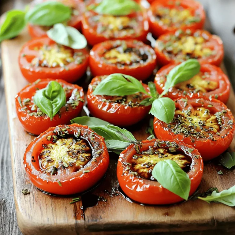 Für die italienisch würzigen Rösttomaten brauchst du einige frische Zutaten. Hier ist die Liste: - 4 große reife Tomaten, halbiert - 3 Esslöffel Olivenöl - 2 Teelöffel getrocknete italienische Kräuter (Oregano, Basilikum, Thymian und Rosmarin) - 4 Knoblauchzehen, fein gehackt - Salz und frisch gemahlener schwarzer Pfeffer nach Geschmack - 1 Esslöffel Balsamico-Essig (optional, zum Beträufeln) - Frische Basilikumblätter zum Garnieren Diese Zutaten bringen die Aromen Italiens direkt in deine Küche. Die reifen Tomaten sind der Star dieses Gerichts. Sie sollten saftig und voll im Geschmack sein. Möchtest du das Gericht noch interessanter machen? Du kannst einige zusätzliche Zutaten hinzufügen. Hier sind ein paar Vorschläge: - Zwiebeln: In Scheiben geschnitten, bringen sie Süße. - Parmesankäse: Über die Tomaten gerieben, sorgt er für einen leckeren Überzug. - Paprika: In Streifen geschnitten, gibt sie Farbe und zusätzlichen Geschmack. Du kannst auch experimentieren. Jeder zusätzliche Geschmack macht die Tomaten noch besser. Bei den Kräutern hast du die Wahl zwischen frisch und getrocknet. Frische Kräuter haben einen intensiveren Geschmack. Wenn du sie verwendest, benötigst du mehr. Getrocknete Kräuter sind einfacher in der Handhabung. Sie sind immer griffbereit und haben einen konzentrierten Geschmack. Ich empfehle, getrocknete italienische Kräuter zu verwenden, da sie gut zu den Tomaten passen. Wenn du frische Kräuter hast, kannst du sie am Ende zum Garnieren verwenden. So erhältst du eine schöne Frische und einen tollen Duft. Beginne, indem du deinen Ofen auf 200°C vorheizt. Nimm vier große, reife Tomaten und halbiere sie. Lege die Tomaten mit der Schnittfläche nach oben in eine große Auflaufform. Dies stellt sicher, dass die Hitze gleichmäßig verteilt wird. Jetzt ist es Zeit, das Olivenöl hinzuzufügen. Verwende etwa drei Esslöffel und träufle es gleichmäßig über die Tomaten. So bleiben sie saftig und lecker. In einer kleinen Schüssel vermischst du zwei Teelöffel getrocknete italienische Kräuter. Diese Kräuter können Oregano, Basilikum, Thymian und Rosmarin sein. Füge vier fein gehackte Knoblauchzehen hinzu. Streue Salz und frisch gemahlenen schwarzen Pfeffer nach Geschmack in die Mischung. Mische alles gut, damit sich die Aromen verbinden. Jetzt kommt der spannende Teil. Streue die Kräutermischung gleichmäßig über die Tomaten. Drücke sie sanft ins Fruchtfleisch. Dies hilft, den Geschmack tief in die Tomaten einzubringen. Wenn du eine leichte Säure magst, träufle einen Esslöffel Balsamico-Essig über die Tomaten. Dieser Schritt ist optional, aber sehr empfehlenswert. Schiebe die Auflaufform in den vorgeheizten Ofen. Röste die Tomaten für etwa 25 bis 30 Minuten. Du wirst sehen, wie sie zart und leicht karamellisiert werden. Der Duft, der aus dem Ofen kommt, ist einfach köstlich. Nimm das Blech aus dem Ofen und lass die Tomaten kurz abkühlen. Dies verhindert, dass du dich verbrennst. Garnier die gerösteten Tomaten vor dem Servieren mit frischen Basilikumblättern. Diese Blätter bringen Farbe und Frische in das Gericht. Präsentation ist wichtig. Serviere die Rösttomaten auf einem rustikalen Holzbrett oder einem breiten weißen Teller. Optional kannst du zusätzliches Olivenöl und Balsamico-Essig darüber träufeln. Diese Rösttomaten sind perfekt als Beilage oder als Appetizer auf Crostini. Lass sie einfach für sich sprechen! Um die besten Röstaromen zu erzielen, wählen Sie reife Tomaten. Diese sind süßer und saftiger. Schneiden Sie die Tomaten in zwei Hälften und stellen Sie sicher, dass die Schnittfläche nach oben zeigt. Das hilft beim Rösten. Beträufeln Sie die Tomaten großzügig mit Olivenöl. Dies sorgt für eine schöne Karamellisierung. Streuen Sie die Kräuter gleichmäßig über die Tomaten. Drücken Sie die Mischung leicht in das Fruchtfleisch, damit die Aromen gut eindringen. Olivenöl ist sehr beliebt, aber es gibt auch Alternativen. Avocadoöl hat einen milden Geschmack und einen hohen Rauchpunkt. Das macht es ideal zum Rösten. Sie können auch Kokosöl verwenden, wenn Sie einen leicht süßlichen Geschmack mögen. Für eine besondere Note probieren Sie geröstetes Sesamöl. Es verleiht den Tomaten einen nussigen Geschmack. Um die Aromen zu intensivieren, fügen Sie einige Zutaten hinzu. Das Hinzufügen von frischem Knoblauch macht die Röstaromen lebendiger. Sie können auch eine Prise Zucker verwenden, um die Süße der Tomaten zu betonen. Balsamico-Essig ist ebenfalls eine gute Wahl. Ein Spritzer vor dem Rösten bringt Tiefe. Denken Sie daran, die Tomaten nach der Röstdauer zu überprüfen. Sie sollten weich und leicht karamellisiert sein. {{image_4}} Du kannst die Rösttomaten ganz einfach vegan machen. Die Basis bleibt gleich, da alle Zutaten pflanzlich sind. Nutze einfach das Olivenöl, um den Geschmack zu verstärken. Du kannst auch einen Spritzer Zitronensaft hinzufügen. Das bringt Frische und macht die Tomaten noch leckerer. Um die Rösttomaten noch interessanter zu machen, füge ein paar Zutaten hinzu. Füge zum Beispiel gehackte Oliven oder Kapern hinzu. Diese sorgen für einen salzigen Kick. Du kannst auch Feta-Käse darüber bröseln, wenn du etwas cremiges magst. Ein Hauch von Chili bringt eine scharfe Note in die Mischung. Experimentiere mit deinen Lieblingszutaten! Rösttomaten sind vielseitig. Serviere sie auf einem rustikalen Holzbrett oder einem weißen Teller. Sie passen gut zu frischem Brot oder Crostini. Du kannst sie auch als Beilage zu Pasta oder Reis servieren. Sie sind eine tolle Ergänzung zu gegrilltem Gemüse. Lass deiner Kreativität freien Lauf und genieße die Farben und Aromen! Rösttomaten sind einfach lecker und lassen sich gut aufbewahren. Lassen Sie die Tomaten zuerst abkühlen. Danach legen Sie sie in einen luftdichten Behälter. So bleiben sie frisch. Sie können die Rösttomaten bis zu fünf Tage im Kühlschrank lagern. Achten Sie darauf, sie nicht zu lange offen zu lassen. Dadurch verlieren sie ihren Geschmack. Reste von Rösttomaten können vielseitig eingesetzt werden. Sie passen gut zu Pasta oder auf Pizza. Auch in Salaten sind sie ein Hit. Sie können die Tomaten einfach zu einem Dip pürieren. So schaffen Sie eine köstliche Sauce für Snacks. Nutzen Sie die Reste kreativ in Ihren Gerichten. So verschwenden Sie nichts. Wenn Sie die Rösttomaten länger aufbewahren möchten, können Sie sie einfrieren. Lassen Sie die Tomaten zuerst ganz abkühlen. Legen Sie sie dann in einen Gefrierbeutel. Achten Sie darauf, die Luft herauszudrücken. So bleibt der Geschmack erhalten. Sie können die Rösttomaten bis zu drei Monate im Gefrierfach lagern. Zum Auftauen legen Sie sie einfach in den Kühlschrank. So bleiben sie lecker und saftig. Ich empfehle, die Tomaten 25 bis 30 Minuten zu rösten. So werden sie zart und leicht karamellisiert. Die genaue Zeit kann je nach Ofen variieren. Achte darauf, dass die Tomaten weich werden, aber nicht zerfallen. Das Rösten bringt den natürlichen Geschmack der Tomaten hervor. Ja, du kannst frische Kräuter verwenden. Frische Kräuter bieten einen intensiveren Geschmack. Verwende etwa dreimal so viel frische Kräuter wie getrocknete. Zerhacke die frischen Kräuter und streue sie großzügig über die Tomaten. Dies wird die Aromen noch weiter anheben und die Rösttomaten lebendiger machen. Die Rösttomaten passen gut zu vielen Gerichten. Du kannst sie als Beilage zu Fleisch oder Fisch servieren. Sie schmecken auch köstlich auf geröstetem Brot oder Crostini. Ein wenig Balsamico-Essig darauf gibt den Tomaten eine schöne Säure. Serviere sie auf einem Holzbrett für eine rustikale Präsentation. Rösttomaten sind einfach zuzubereiten und voller Geschmack. Wir haben die wichtigsten Zutaten besprochen und Schritte zum Rösten vorgestellt. Tipps und Tricks helfen, die Aromen zu intensivieren. Variationen zeigen, wie vielseitig dieses Gericht ist. Die Lagerinformationen garantieren, dass deine Rösttomaten frisch bleiben. Du kannst frische oder getrocknete Kräuter verwenden und mit verschiedenen Beilagen experimentieren. Lass deiner Kreativität freien Lauf und genieße die köstlichen Rösttomaten in jeder Form!