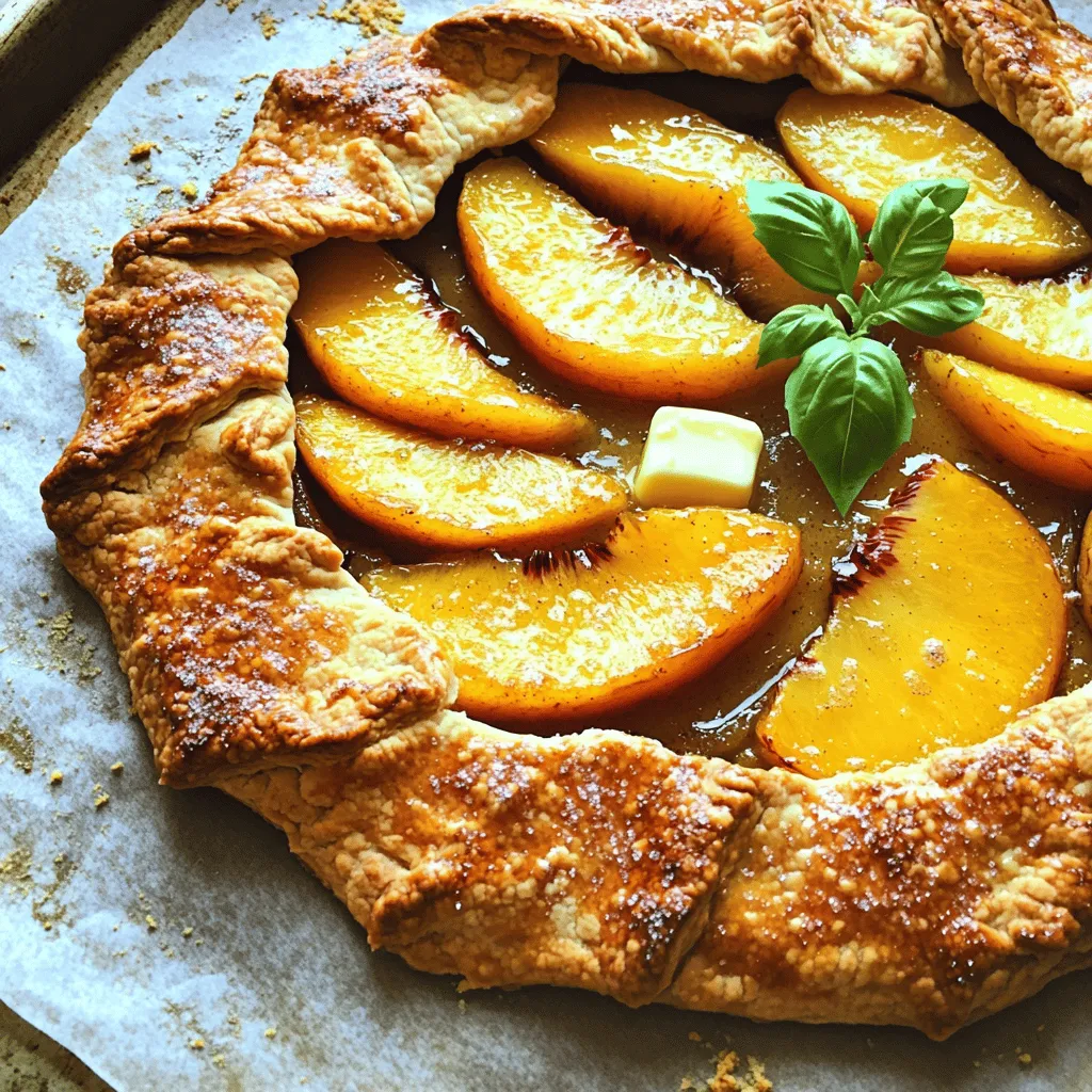 Für die perfekte Rustic Peach Galette benötigst du folgende Hauptzutaten: - 2 mittelgroße reife Pfirsiche, in Scheiben geschnitten - 1 Esslöffel Zitronensaft - 2 Esslöffel Zucker (geteilt) - 1 Teelöffel Vanilleextrakt - 1 Teelöffel Maisstärke - 1 fertiger Teigboden (aus dem Laden oder selbst gemacht) - 1 Esslöffel ungesalzene Butter, in Würfel geschnitten - 1 Ei, verquirlt (für die Eiwäsche) - Prise Salz Du kannst die Galette auch aufpeppen. Hier sind einige Optionen: - Frisches Basilikum oder Minze zur Dekoration - Gewürze wie Zimt oder Muskatnuss für zusätzlichen Geschmack - Honig oder Agavendicksaft statt Zucker für eine andere Süße Die Wahl der Pfirsiche ist wichtig für den Geschmack. Hier sind einige Tipps: - Suche nach reifen, duftenden Pfirsichen ohne Druckstellen. - Wähle Pfirsiche mit einer glatten Haut und einem leicht weichen Gefühl. - Verwende frische, saisonale Pfirsiche für den besten Geschmack. - Vertraue auf lokale Bauernmärkte für frische Produkte. Diese Zutaten und Tipps helfen dir, eine köstliche Rustic Peach Galette zuzubereiten. Heize deinen Ofen auf 200°C vor. Nimm ein Backblech und lege es mit Backpapier aus. Das Backpapier hilft, die Galette nicht festzukleben und macht das Aufräumen nach dem Backen einfacher. Schneide zwei mittelgroße, reife Pfirsiche in Scheiben. Gib die Pfirsiche in eine Rührschüssel. Füge einen Esslöffel Zitronensaft, einen Esslöffel Zucker, einen Teelöffel Vanilleextrakt, einen Teelöffel Maisstärke und eine Prise Salz hinzu. Rühre vorsichtig, bis alles gut vermischt ist. Lass die Mischung etwa 10-15 Minuten stehen. So können die Aromen gut durchziehen. Rolle den fertigen Teig auf einer leicht bemehlten Fläche aus. Er sollte etwa 30 cm im Durchmesser sein. Übertrage den Teig auf das Backblech. Löffle die Pfirsichmischung in die Mitte des Teigs und lasse einen 5 cm breiten Rand. Klappe die Ränder des Teigs über die Pfirsiche. Das sieht rustikal und charmant aus. Bestreue die Ränder und die Pfirsiche mit dem restlichen Zucker. Verteile die Butterwürfel gleichmäßig auf den Pfirsichen. Bestreiche die Ränder des Teigs mit dem verquirlten Ei. So erhält die Galette eine goldene Farbe beim Backen. Schiebe das Backblech in den Ofen und backe die Galette für 25-30 Minuten. Der Teig sollte goldbraun sein und die Pfirsiche sprudelnd. Nimm die Galette aus dem Ofen und lass sie einige Minuten abkühlen. Dann kannst du sie in Stücke schneiden. Die ideale Temperatur für die Rustic Peach Galette ist 200°C. Dies sorgt für einen goldbraunen Teig und perfekt gegarte Pfirsiche. Backen Sie die Galette 25 bis 30 Minuten. Achten Sie darauf, dass der Teig knusprig und die Pfirsiche sprudelnd sind. Wenn die Ränder zu schnell bräunen, decken Sie sie mit Alufolie ab. Wenn Sie den Teig anpassen möchten, probieren Sie verschiedene Mehlsorten. Eine Mischung aus Weizen- und Vollkornmehl gibt mehr Geschmack. Für eine glutenfreie Option verwenden Sie eine glutenfreie Mehlmischung. Sie können auch etwas Zucker oder Zimt in den Teig geben, um ihn zu verfeinern. Dies fügt eine tolle Note hinzu. Die Präsentation macht viel aus! Servieren Sie die Galette warm oder bei Zimmertemperatur. Eine Kugel Vanilleeis passt perfekt dazu. Garnieren Sie die Galette mit frischem Basilikum oder Minze. Diese Kräuter bringen frische Aromen. Ein wenig Puderzucker über die Galette gestreut sieht auch schön aus. {{image_4}} Du kannst die Pfirsiche in dieser Galette leicht ersetzen. Äpfel, Birnen oder Beeren sind auch lecker. Äpfel geben einen schönen Crunch. Birnen sind saftig und süß. Beeren bringen eine frische Note. Achte darauf, den Zucker je nach Frucht anzupassen. Süßere Früchte brauchen weniger Zucker. Wenn du glutenfrei kochen möchtest, gibt es Optionen. Verwende glutenfreies Mehl oder fertigen glutenfreien Teig. Diese Alternativen sind leicht zu finden. Mische auch etwas Xanthan-Gummi hinzu, um die Struktur zu verbessern. Achte darauf, den Teig gut zu kühlen, damit er nicht bricht. Gewürze bringen den Geschmack der Früchte hervor. Zimt passt perfekt zu Pfirsichen. Muskatnuss kann auch einen tollen Geschmack hinzufügen. Eine Prise Ingwer gibt eine interessante Note. Experimentiere mit diesen Gewürzen, um deine Galette einzigartig zu machen. Um die rustikale Pfirsich-Galette frisch zu halten, lassen Sie sie zuerst abkühlen. Legen Sie die Galette dann auf einen Teller oder in eine flache Schüssel. Decken Sie sie mit Frischhaltefolie oder Aluminiumfolie ab. So bleibt die Feuchtigkeit erhalten und der Teig bleibt weich. Um die Galette wieder zu erwärmen, heizen Sie den Ofen auf 175°C vor. Legen Sie die Galette auf ein Backblech und backen Sie sie für etwa 10-15 Minuten. So wird der Teig wieder knusprig. Vermeiden Sie die Mikrowelle, da der Teig dort weich wird. Im Kühlschrank bleibt die Galette etwa 3-4 Tage frisch. Für eine längere Haltbarkeit können Sie die Galette einfrieren. Wickeln Sie sie fest in Frischhaltefolie und legen Sie sie in einen Gefrierbeutel. So bleibt sie bis zu 2 Monate gut. Lassen Sie die Galette vor dem Servieren im Kühlschrank auftauen. Um die Galette vorzubereiten, können Sie die Füllung im Voraus machen. Schneiden Sie die Pfirsiche und mischen Sie sie mit Zitronensaft, Zucker, Vanilleextrakt und Maisstärke. Lassen Sie die Mischung ziehen, damit die Aromen gut durchziehen. Sie können auch den Teig im Voraus ausrollen und auf das Backblech legen. Decken Sie ihn dann mit Frischhaltefolie ab. So sparen Sie Zeit, wenn die Gäste kommen. Ja, Sie können den Teig im Voraus machen. Bereiten Sie ihn einfach zu und wickeln Sie ihn in Frischhaltefolie. Lagern Sie ihn im Kühlschrank für bis zu drei Tage. Wenn Sie bereit sind zu backen, rollen Sie den Teig einfach aus und fügen Sie die Füllung hinzu. Dies macht die Zubereitung der Galette sehr einfach. Ja, Sie können gefrorene Früchte verwenden. Lassen Sie die Früchte zuerst auftauen und gut abtropfen. Dies verhindert, dass die Galette zu nass wird. Mischen Sie die aufgetauten Früchte wie frische, z.B. mit Zucker und Zitronensaft. Das Ergebnis wird trotzdem köstlich sein. Die Rustic Peach Galette ist einfach und lecker. Wir haben die besten Zutaten und Optionen besprochen. Die Schritt-für-Schritt-Anleitung macht das Backen leicht. Tipps und Tricks helfen dir, perfekte Ergebnisse zu erzielen. Variationen zeigen, dass du kreativ sein kannst, sogar glutenfrei. Schließlich sind die Aufbewahrungshinweise wichtig, um die Galette frisch zu halten. Backe sie mit Freude und teile sie mit Freunden! Viel Spaß beim Ausprobieren und Genießen!