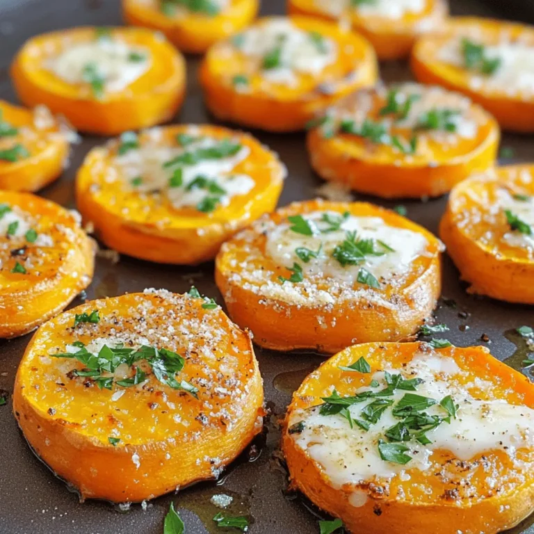 - 2 große Süßkartoffeln, in 0,5 cm dicke Runden geschnitten - 4 Knoblauchzehen, fein gehackt - 60 g geriebener Parmesan Die Süßkartoffeln geben diesen Runden eine natürliche Süße. Sie sind reich an Vitaminen und Ballaststoffen. Knoblauch sorgt für einen kräftigen Geschmack. Er verleiht dem Gericht eine tolle Tiefe. Parmesan bringt eine salzige, würzige Note. Seine cremige Textur ergänzt die Süßkartoffeln perfekt. - 3 Esslöffel Olivenöl - 1 Teelöffel Salz - 1/2 Teelöffel schwarzer Pfeffer - 1 Teelöffel geräucherter Paprika Olivenöl ist wichtig, um die Runden knusprig zu machen. Es hilft auch, die Gewürze gut zu verteilen. Salz hebt die Aromen hervor. Pfeffer bringt einen kleinen Kick. Geräucherter Paprika gibt dem Gericht eine rauchige Note. Diese Mischung macht die Runden besonders lecker. - Frische Petersilie, fein gehackt, zum Garnieren (optional) Frische Petersilie bringt Farbe und Frische. Sie ist nicht nur schön anzusehen, sondern auch gesund. Ein Hauch Petersilie macht das Gericht einladender. Es rundet das Aroma ab und sorgt für einen letzten Schliff. Heize deinen Ofen auf 220°C vor. Das ist wichtig für die perfekte Röstung. Während der Ofen warm wird, schneide die Süßkartoffeln in 0,5 cm dicke Runden. Achte darauf, dass die Runden gleichmäßig sind. Das sorgt für ein gleichmäßiges Garen. Hacke auch den Knoblauch fein. Diese Vorbereitungen sind der Schlüssel zu einem leckeren Ergebnis. In einer großen Schüssel mische 3 Esslöffel Olivenöl, den fein gehackten Knoblauch, 1 Teelöffel Salz, 1/2 Teelöffel schwarzen Pfeffer und 1 Teelöffel geräucherten Paprika. Rühre alles gut um, bis die Zutaten gleichmäßig verteilt sind. Nun füge die Süßkartoffelrunden hinzu. Wende jede Runde in der Mischung, bis sie gut überzogen ist. Diese Mischung gibt den Runden ihren tollen Geschmack. Lege ein Backblech mit Backpapier aus. Verteile die Süßkartoffelrunden in einer einzigen Schicht darauf. Das hilft beim gleichmäßigen Garen. Röste die Runden 20 Minuten lang im Ofen. Nach 20 Minuten nimm das Blech heraus. Streue den geriebenen Parmesan gleichmäßig über die Runden. Gib das Blech wieder in den Ofen und röste alles für weitere 10 Minuten. Die Süßkartoffeln sind fertig, wenn sie zart sind und der Käse goldbraun aussieht. Lass die Runden kurz abkühlen. Du kannst sie nun servieren und genießen! Um die Süßkartoffelrunden perfekt zu rösten, ist die Temperatur wichtig. Heize den Ofen auf 220°C vor. Diese Temperatur sorgt für eine schöne Bräunung. Röste die Runden zuerst 20 Minuten. Danach füge den Parmesan hinzu und röste weitere 10 Minuten. Achte darauf, dass die Runden nicht zu nah beieinander liegen. So garen sie gleichmäßig. Der Knoblauch gibt den Runden viel Geschmack. Verwende frischen Knoblauch für das beste Aroma. Hacke die Zehen sehr fein. So verteilt sich der Geschmack gleichmäßiger. Mische den gehackten Knoblauch mit dem Olivenöl und den Gewürzen. Lass ihn nicht zu lange in der Mischung, sonst wird er bitter. Wenn du auf Milchprodukte verzichten möchtest, gibt es gute Alternativen. Verwende einen veganen Käse, der gut schmilzt. Es gibt auch laktosefreien Parmesan, der gut schmeckt. Diese Optionen machen das Gericht für jeden zugänglich. Experimentiere mit verschiedenen Käsesorten, um deinen Favoriten zu finden. {{image_4}} Sie können diesem Rezept verschiedene Gewürze hinzufügen. Zum Beispiel, probieren Sie italienische Kräuter wie Oregano oder Thymian. Diese Kräuter bringen einen frischen Geschmack. Für einen scharfen Kick können Sie Cayennepfeffer verwenden. Das macht die Runden aufregender. Eine Prise Zimt kann auch süßere Noten hinzufügen. Experimentieren Sie mit den Gewürzen, um Ihre perfekte Mischung zu finden. Crunchige Toppings sind eine großartige Ergänzung. Fügen Sie gebratene Zwiebeln oder knusprigen Speck hinzu. Diese sorgen für zusätzliche Textur und Geschmack. Saucen wie Joghurt-Dip oder scharfe Salsa passen gut dazu. Sie bringen Farbe und Frische auf den Teller. Diese Beilagen machen das Gericht noch einladender. Seien Sie kreativ und kombinieren Sie, was Ihnen gefällt. Süßkartoffeln sind nicht die einzige Wahl. Sie können auch normale Kartoffeln verwenden. Diese bringen einen anderen Geschmack und eine andere Textur. Probieren Sie auch andere Wurzelgemüse wie Pastinaken oder Karotten. Diese Gemüse können einen interessanten Twist bringen. Denken Sie daran, die Backzeit anzupassen, wenn Sie andere Sorten verwenden. Jedes Gemüse hat seine eigene Garzeit. Die Reste der gerösteten Knoblauch-Parmesan-Süßkartoffelrunden sind einfach zu lagern. Lassen Sie die Runden zuerst bei Raumtemperatur abkühlen. Danach legen Sie sie in einen luftdichten Behälter. Im Kühlschrank halten sie sich bis zu drei Tage. Achten Sie darauf, die Runden nicht übereinander zu stapeln, um ein Zerdrücken zu vermeiden. So bleibt die Textur schön. Um die Runden wieder zu erwärmen, gibt es einige gute Methoden. Die beste ist, sie im Ofen bei 180°C für etwa 10 Minuten zu backen. So werden sie schön knusprig. Eine andere Möglichkeit ist die Mikrowelle. Hierbei sollten Sie die Runden für etwa 1-2 Minuten aufwärmen. Die Mikrowelle macht sie jedoch nicht knusprig. Wenn Sie Zeit haben, nutzen Sie den Ofen für das beste Ergebnis. Das Einfrieren der Süßkartoffelrunden ist ebenfalls möglich. Lassen Sie sie zuerst vollständig abkühlen. Legen Sie die Runden in eine einzige Schicht auf ein Backblech und frieren Sie sie ein. Nach ein paar Stunden können Sie sie in einen luftdichten Beutel umpacken. So halten sie sich bis zu drei Monate. Zum Auftauen lassen Sie sie einfach über Nacht im Kühlschrank. Danach können Sie sie wie gewohnt aufwärmen. Die gerösteten Süßkartoffelrunden bleiben in einem verschlossenen Behälter bis zu 3 Tage frisch. Achte darauf, sie gut auskühlen zu lassen, bevor du sie in den Kühlschrank legst. Das hilft, die Feuchtigkeit zu reduzieren und die Textur zu bewahren. Ja, du kannst die Süßkartoffeln im Voraus schneiden und mit der Gewürzmischung vermengen. Bewahre sie in einem luftdichten Behälter im Kühlschrank auf. So sparst du Zeit, wenn du die Runden backen möchtest. Achte darauf, die Mischung gut zu schütteln, bevor du sie im Ofen garst. Diese Runden sind eine tolle Beilage zu vielen Gerichten. Sie passen gut zu gegrilltem Fleisch, Fisch oder einem frischen Salat. Du kannst sie auch als Snack oder mit einer leckeren Dip-Sauce genießen. Probiere es mit Joghurt oder einer scharfen Salsa! Die Runden sind nicht vegan, da Parmesan enthalten ist. Du kannst jedoch einen veganen Käse oder Hefeflocken verwenden, um den Käsegeschmack zu ersetzen. So kannst du das Rezept für vegane Gäste anpassen und trotzdem lecker genießen! Die Röst-Süßkartoffeln sind einfach zuzubereiten und lecker. Du benötigst nur einige Hauptzutaten wie Süßkartoffeln, Knoblauch und Parmesan. Wir besprachen auch die besten Gewürze, Öle und Tipps zur Lagerung. Variationen bieten kreative Möglichkeiten für jeden Geschmack. Denke daran, deine Runden richtig aufzubewahren und aufzuheizen. Du kannst diese köstliche Beilage für viele Gerichte nutzen. Probiere es aus und genieße den tollen Geschmack!