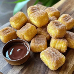 - 250 ml Wasser - 30 g ungesalzene Butter - 15 g Zucker - 1/4 Teelöffel Salz - 125 g Weizenmehl - 2 große Eier - 1 Teelöffel Vanilleextrakt - Öl zum Frittieren - 100 g Zucker (zum Wenden) - 1 Esslöffel gemahlener Zimt Um köstliche Cinnamon Sugar Churro Bites zu machen, brauchst du frische und einfache Zutaten. Wasser ist die Basis, die den Teig bildet. Die Butter gibt den Bissen ihren reichhaltigen Geschmack. Zucker und Salz helfen, die Aromen zu intensivieren. Weizenmehl bindet alles zusammen und macht den Teig fest. Die Eier bringen Luftigkeit und Struktur. Vanilleextrakt fügt eine süße Note hinzu, die die anderen Geschmäcker ergänzt. Für das Frittieren benötigst du Öl, das heiß genug ist, damit die Churro Bites knusprig werden. Schließlich wälzen wir die Churros in einer Mischung aus Zucker und Zimt. Diese Mischung gibt den Bissen ihren charakteristischen süßen und würzigen Geschmack. Jede Zutat spielt eine wichtige Rolle. Wenn du sie alle kombinierst, bekommst du eine perfekte Mischung. Achte darauf, frische Zutaten zu verwenden, um das beste Ergebnis zu erzielen. Zuerst kochen wir Wasser, Butter, Zucker und Salz. Nimm einen mittelgroßen Kochtopf und stelle ihn auf mittlere Hitze. Sobald die Mischung kocht, nimm den Topf vom Herd. Jetzt fügst du das Mehl auf einmal hinzu. Rühre kräftig mit einem Holzlöffel, bis der Teig eine glatte Kugel bildet. Der Teig sollte sich vom Rand des Topfes lösen. Lass den Teig dann etwa fünf Minuten abkühlen. Jetzt kommen die Eier ins Spiel! Füge sie nacheinander hinzu und rühre gut um nach jeder Zugabe. Zum Schluss gib den Vanilleextrakt dazu. Mische alles gut, bis der Teig gleichmäßig aussieht. Für das Frittieren erhitzt du das Öl auf 190°C. Nutze einen tiefen Topf oder eine Fritteuse. Fülle den Churro-Teig in einen Spritzbeutel mit einer großen Sterntülle. Spritze vorsichtig kleine Portionen Teig ins heiße Öl. Jede Portion sollte ungefähr 2,5 cm groß sein. Frittier die Churro Bites etwa 2-3 Minuten lang, bis sie goldbraun sind. Nimm sie mit einem Schaumlöffel heraus und lass sie auf Küchenpapier abtropfen. In einer separaten Schüssel vermischst du Zucker und Zimt. Während die Churro Bites noch warm sind, wälze sie in der Zimt-Zucker-Mischung. Achte darauf, dass sie vollständig bedeckt sind. Diese Schritte machen die Churro Bites besonders lecker. Jetzt sind sie bereit zum Servieren! - Die richtige Temperatur des Öls: Für perfekte Churro Bites ist die Temperatur entscheidend. Erhitze das Öl auf 190°C. Ist das Öl nicht heiß genug, saugen die Churros viel Fett auf. Zu heißes Öl lässt sie außen verbrennen, während sie innen roh bleiben. Nutze ein Küchenthermometer, um sicherzustellen, dass die Temperatur stimmt. - Den Teig nicht übermixen: Wenn du den Teig zubereitest, rühre ihn nur so lange, bis die Zutaten gut vermischt sind. Übermixen macht den Teig zäh. Du möchtest eine luftige Textur, die beim Frittieren aufgeht. Es ist normal, dass der Teig etwas klumpig bleibt. - Die ideale Größe der Churro Bites: Achte darauf, kleine Portionen von etwa 2,5 cm zu spritzen. So garen sie gleichmäßig und werden schön knusprig. Zu große Churros brauchen länger und können ungleichmäßig frittieren. - Beliebte Dips und Saucen: Churro Bites schmecken besonders gut mit Schokoladensauce oder Karamell. Du kannst auch eine Vanillesoße oder eine fruchtige Beeren-Sauce ausprobieren. Das macht das Essen noch spannender. - Anrichten für besondere Anlässe: Für eine besondere Präsentation lege die Churro Bites auf einen schönen Teller. Streue etwas extra Zimt-Zucker darüber. Füge frische Beeren oder Minzblätter hinzu. Das bringt Farbe und macht das Gericht noch einladender. {{image_4}} Um deine Zimt-Zucker Churro Bites noch spannender zu machen, kannst du verschiedene Geschmäcker hinzufügen. Eine beliebte Wahl ist Schokolade oder Karamell. Du kannst geschmolzene Schokolade einfach in den Teig mischen. Das gibt den Bites einen tollen, süßen Geschmack. Für Karamell kannst du Karamellsoße als Dip verwenden. So bekommst du einen leckeren Kontrast zu dem warmen, knusprigen Churro. Auch Vanilleextrakt ist eine einfache und effektive Möglichkeit, mehr Geschmack hinzuzufügen. Es passt perfekt zu den süßen Zimt-Bites. Wenn du spezielle diätetische Bedürfnisse hast, gibt es auch tolle Alternativen. Für glutenfreie Churro Bites kannst du einfach glutenfreies Mehl verwenden. Stelle sicher, dass alle anderen Zutaten auch glutenfrei sind. Für vegane Optionen kannst du die Eier durch Apfelmus oder ein pflanzliches Ei-Ersatzprodukt ersetzen. Du kannst auch pflanzliche Butter verwenden. Diese Anpassungen machen das Rezept für alle zugänglich und trotzdem lecker. Um die Churro Bites frisch zu halten, lagere sie im Kühlschrank. Lege sie in einen luftdichten Behälter. So bleiben sie bis zu drei Tage gut. Wenn du sie länger aufbewahren möchtest, friere die Churro Bites ein. Lege sie in einen gefrierfesten Beutel. Achte darauf, die Luft herauszudrücken. So bleiben sie bis zu drei Monate frisch. Um sie aufzuwärmen, lege sie auf ein Blech und backe sie im Ofen bei 180 Grad für etwa 10 Minuten. So werden sie wieder knusprig. Churro Bites bleiben am besten frisch, wenn du sie richtig lagerst. Wenn sie im Kühlschrank sind, esse sie innerhalb von drei Tagen. Im Gefrierschrank sind sie bis zu drei Monate haltbar. Achte darauf, die Bites nicht länger als nötig bei Raumtemperatur zu lassen. Sie können weich werden und ihren guten Geschmack verlieren. Wenn du die Bites aufbewahrst, genieße sie schnell. So kannst du jeden Biss frisch erleben. Die Zubereitungszeit für Churro Bites beträgt etwa 15 Minuten. Die Kochzeit von 15 Minuten macht die gesamte Zeit rund 30 Minuten. Diese schnelle Zubereitung lässt dir mehr Zeit, die leckeren Bites zu genießen. Ja, du kannst Churro Bites im Voraus machen. Es ist am besten, sie frisch zu frittieren, aber du kannst den Teig vorbereiten. Lagere den Teig in einem luftdichten Behälter im Kühlschrank. Du kannst die Churro Bites auch nach dem Frittieren aufbewahren. Stelle sicher, dass sie abgekühlt sind, bevor du sie in einem Behälter lagerst. Um sie wieder aufzuwärmen, frittiere sie kurz oder backe sie im Ofen bei 180°C für 5-7 Minuten. Punktuell gibt es einige Geschäfte, die vorgefertigte Churro Bites anbieten. Du findest sie oft in größeren Supermärkten oder spezialisierten Lebensmittelgeschäften. Online kannst du sie auf Seiten wie Amazon oder in speziellen Lebensmittel-Shops suchen. Achte darauf, die Bewertungen zu lesen, um die beste Qualität zu wählen. Churro Bites sind einfach zuzubereiten. Wir haben die Hauptzutaten und den Zubereitungsprozess beschrieben. Auch Tipps für perfekte Ergebnisse und Variationen wurden angesprochen. Die richtige Aufbewahrung hilft, die Frische zu erhalten. Egal, ob du sie mit verschiedenen Geschmäckern oder Dips kombinierst, Churro Bites sind ein Genuss. Probiere die Rezepte aus, und finde deinen Lieblingsgeschmack!