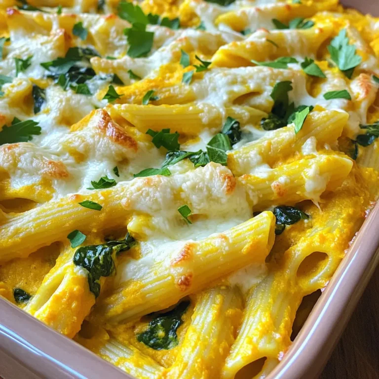 - 340 g Penne-Nudeln - 240 ml Kürbispüree - 480 ml Sahne Ich liebe es, mit einfachen Zutaten zu arbeiten. Penne-Nudeln sind perfekt für dieses Gericht. Sie nehmen die Sauce gut auf und haben einen tollen Biss. Kürbispüree bringt eine süße und cremige Note. Es ist auch gesund und reich an Vitaminen. Sahne macht alles schön samtig. Sie sorgt für die Cremigkeit, die wir in einem Alfredo-Dish suchen. - 100 g geriebener Parmesan - 100 g geriebener Mozzarella - Gewürze und Kräuter: 1 TL Knoblauchpulver, 1 TL Zwiebelpulver, ½ TL Muskatnuss, Salz und Pfeffer nach Geschmack Käse ist ein wichtiger Teil dieses Gerichts. Parmesan gibt einen salzigen Geschmack, während Mozzarella für die schöne, geschmolzene Schicht sorgt. Gewürze bringen das Gericht zum Leben. Knoblauchpulver und Zwiebelpulver sind einfach zu verwenden und geben viel Aroma. Muskatnuss fügt eine subtile Wärme hinzu. Vergiss nicht, mit Salz und Pfeffer zu würzen! - 100 g Spinat, gehackt (optional) - Frische Petersilie zum Garnieren Spinat ist eine tolle Option. Er fügt Farbe und Nährstoffe hinzu. Wenn du magst, kannst du frischen Spinat einfach unter die Schichten mischen. Petersilie ist schön für die Garnitur. Sie gibt dem Gericht einen frischen Touch und sieht auch gut aus. Beginne mit der Kürbis-Alfredo-Mischung. Nimm eine große Schüssel. Mische darin 240 ml Kürbispüree, 480 ml Sahne, 100 g geriebenen Parmesan und die Gewürze. Füge 1 Teelöffel Knoblauchpulver, 1 Teelöffel Zwiebelpulver und ½ Teelöffel Muskatnuss hinzu. Schmecke die Mischung mit Salz und Pfeffer ab. Rühre alles gut um, bis die Mischung glatt und cremig ist. Nun ist es Zeit, die Penne-Nudeln vorzubereiten. Koche 340 g Penne-Nudeln in einem großen Topf mit kochendem, gesalzenem Wasser. Koche sie 2-3 Minuten weniger als auf der Verpackung steht. Das hilft, die Nudeln nicht zu weich zu machen. Nach dem Kochen gieße die Nudeln ab und stelle sie beiseite. Jetzt geht es darum, die Schichten im Slow Cooker zu erstellen. Lege zuerst die Hälfte der gekochten Penne-Nudeln in den Slow Cooker. Danach kommt die Hälfte der Kürbis-Alfredo-Mischung darauf. Wenn du magst, kannst du auch die Hälfte des gehackten Spinats hinzufügen. Wiederhole diesen Schritt mit den restlichen Nudeln, der Kürbis-Alfredo-Mischung und dem Spinat. Zum Schluss streue 100 g geriebenen Mozzarella über die oberste Schicht. Das gibt eine leckere, goldene Kruste. Setze den Deckel auf den Slow Cooker. Garen kannst du auf niedriger Stufe für 4-5 Stunden oder auf hoher Stufe für 2-3 Stunden. Die Mischung ist fertig, wenn alles heiß und blubbernd ist. Lass das Gericht nach dem Garen 10 Minuten ruhen. So setzen sich die Aromen und die Konsistenz wird besser. Dann kannst du das Gericht servieren. Garniere es mit frischer Petersilie für einen tollen Farbklecks. - Tipps zum perfekten Garen: Achte darauf, die Nudeln nur kurz vorzugaren. Sie sollten etwas fest bleiben. So werden sie im Slow Cooker ideal weich. Lass den Auflauf immer mit geschlossenem Deckel garen. Das hilft, die Feuchtigkeit zu halten. - Verwendung von frischen Zutaten: Frisches Gemüse macht den Auflauf noch besser. Verwende frischen Spinat, wenn möglich. Er gibt einen tollen Geschmack und schöne Farbe. Auch frische Petersilie ist eine gute Wahl. Sie bringt Frische auf den Teller. - Anrichten und Garnieren: Serviere den Auflauf direkt aus dem Slow Cooker. Das sieht rustikal und einladend aus. Du kannst ihn auch in Schalen schöpfen. Bestreue ihn mit frischer Petersilie und einem Spritzer Olivenöl für mehr Geschmack. - Kombination mit Beilagen: Ein einfacher grüner Salat passt gut dazu. Auch knuspriges Brot ist eine gute Beilage. Es hilft, die leckere Soße aufzunehmen. - Anpassung an persönliche Vorlieben: Du kannst das Rezept leicht anpassen. Wenn du mehr Gewürze magst, füge mehr Knoblauchpulver oder Muskatnuss hinzu. Auch andere Käsesorten können gut funktionieren. - Glutenfreie oder vegane Alternativen: Für eine glutenfreie Version nimm glutenfreie Nudeln. Vegane Sahne und Käse sind tolle Alternativen für eine vegane Variante. So können alle das Gericht genießen. {{image_4}} Du kannst das Rezept leicht anpassen, indem du mehr Gemüse hinzufügst. Zum Beispiel passen Brokkoli oder Pilze gut. Auch Zucchini oder Paprika bringen Farbe und Geschmack. Nutze saisonales Gemüse, um das Gericht frisch und gesund zu halten. Im Herbst kann zum Beispiel Rosenkohl ein toller Zusatz sein. Käse ist wichtig für den Geschmack. Du kannst andere Käsesorten verwenden, wie Gouda oder Cheddar. Diese geben einen neuen Twist. Wenn du vegan leben möchtest, gibt es tolle vegane Käsealternativen. Kokosnusskäse oder Cashewkäse sind großartige Optionen. Sie schmelzen gut und schmecken lecker. Experimentiere mit Kräutern, um den Geschmack zu verändern. Frischer Thymian oder Oregano bringen eine neue Note. Du kannst auch die Schärfe anpassen. Füge etwas Cayennepfeffer oder rote Pfefferflocken hinzu, wenn du es schärfer magst. So machst du das Gericht nach deinem Geschmack. Bewahre den Kürbis Alfredo Pasta Bake in einem luftdichten Behälter auf. So bleibt der Geschmack frisch. Du kannst ihn bis zu drei Tage im Kühlschrank lagern. Achte darauf, die Pasta gut abzudecken, um Trockenheit zu vermeiden. Um den Auflauf einzufrieren, lasse ihn zuerst abkühlen. Teile ihn in Portionen und lege ihn in gefriergeeignete Behälter. So bleibt die Qualität erhalten. Du kannst ihn bis zu drei Monate einfrieren. Um ihn aufzutauen, lege ihn einfach in den Kühlschrank über Nacht. Wenn du bereit bist, ihn zu essen, erwärme ihn im Ofen oder in der Mikrowelle. So schmeckt er fast wie frisch zubereitet. Die besten Methoden zum Aufwärmen sind im Ofen oder in der Mikrowelle. Im Ofen bei 180 Grad etwa 20 Minuten aufwärmen. So wird die Pasta schön cremig und der Käse schmilzt gut. In der Mikrowelle erhitze sie in kurzen Intervallen von 1-2 Minuten. Rühre zwischendurch um, um eine gleichmäßige Wärme zu erreichen. Füge etwas Sahne hinzu, wenn es zu trocken erscheint. So bleibt der Auflauf saftig und lecker. Die Zubereitung dauert insgesamt etwa vier bis fünf Stunden. Die Vorbereitungszeit beträgt nur 15 Minuten. In dieser Zeit mischst du das Kürbispüree, die Sahne und die Gewürze. Dann kochst du die Penne-Nudeln kurz vor, bevor du alles in den Slow Cooker gibst. Das Garen im Slow Cooker dauert dann auf niedriger Stufe etwa vier bis fünf Stunden oder auf hoher Stufe zwei bis drei Stunden. Ja, du kannst das Rezept ganz einfach anpassen. Füge zum Beispiel weiteres Gemüse hinzu, wie Brokkoli oder Pilze. Du kannst auch die Käsesorten ändern. Verwende Gouda oder Cheddar für einen anderen Geschmack. Wenn du magst, kannst du auch mehr Gewürze verwenden, um die Aromen zu verstärken. Denke daran, die Mengen entsprechend anzupassen, damit alles gut zusammenpasst. Ja, du kannst dieses Gericht vegan machen. Verwende einfach pflanzliche Sahne und veganen Käse. Anstelle von Parmesan kannst du Hefeflocken nutzen, um einen ähnlichen Geschmack zu erzielen. Achte darauf, dass das Kürbispüree keine tierischen Produkte enthält. So kannst du ein leckeres veganes Gericht genießen, das allen schmeckt. Zusammenfassend haben wir einen leckeren Kürbis-Alfredo-Pasta-Auflauf aus einfachen Zutaten erstellt. Von den Hauptzutaten wie Penne und Kürbispüree bis hin zu Variationen mit frischen Kräutern, gibt es viele Möglichkeiten, dieses Gericht anzupassen. Nutze die Tipps zur richtigen Zubereitung und Lagerung, um den Auflauf perfekt hinzubekommen. Am Ende ist dieser Auflauf nicht nur schmackhaft, sondern auch vielseitig. Probiere es aus und entdecke deine eigenen Lieblingsvariationen!