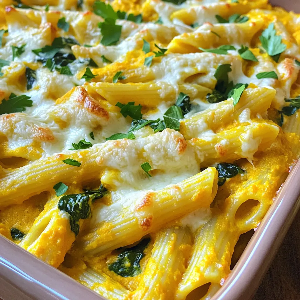 - 340 g Penne-Nudeln - 240 ml Kürbispüree - 480 ml Sahne Ich liebe es, mit einfachen Zutaten zu arbeiten. Penne-Nudeln sind perfekt für dieses Gericht. Sie nehmen die Sauce gut auf und haben einen tollen Biss. Kürbispüree bringt eine süße und cremige Note. Es ist auch gesund und reich an Vitaminen. Sahne macht alles schön samtig. Sie sorgt für die Cremigkeit, die wir in einem Alfredo-Dish suchen. - 100 g geriebener Parmesan - 100 g geriebener Mozzarella - Gewürze und Kräuter: 1 TL Knoblauchpulver, 1 TL Zwiebelpulver, ½ TL Muskatnuss, Salz und Pfeffer nach Geschmack Käse ist ein wichtiger Teil dieses Gerichts. Parmesan gibt einen salzigen Geschmack, während Mozzarella für die schöne, geschmolzene Schicht sorgt. Gewürze bringen das Gericht zum Leben. Knoblauchpulver und Zwiebelpulver sind einfach zu verwenden und geben viel Aroma. Muskatnuss fügt eine subtile Wärme hinzu. Vergiss nicht, mit Salz und Pfeffer zu würzen! - 100 g Spinat, gehackt (optional) - Frische Petersilie zum Garnieren Spinat ist eine tolle Option. Er fügt Farbe und Nährstoffe hinzu. Wenn du magst, kannst du frischen Spinat einfach unter die Schichten mischen. Petersilie ist schön für die Garnitur. Sie gibt dem Gericht einen frischen Touch und sieht auch gut aus. Beginne mit der Kürbis-Alfredo-Mischung. Nimm eine große Schüssel. Mische darin 240 ml Kürbispüree, 480 ml Sahne, 100 g geriebenen Parmesan und die Gewürze. Füge 1 Teelöffel Knoblauchpulver, 1 Teelöffel Zwiebelpulver und ½ Teelöffel Muskatnuss hinzu. Schmecke die Mischung mit Salz und Pfeffer ab. Rühre alles gut um, bis die Mischung glatt und cremig ist. Nun ist es Zeit, die Penne-Nudeln vorzubereiten. Koche 340 g Penne-Nudeln in einem großen Topf mit kochendem, gesalzenem Wasser. Koche sie 2-3 Minuten weniger als auf der Verpackung steht. Das hilft, die Nudeln nicht zu weich zu machen. Nach dem Kochen gieße die Nudeln ab und stelle sie beiseite. Jetzt geht es darum, die Schichten im Slow Cooker zu erstellen. Lege zuerst die Hälfte der gekochten Penne-Nudeln in den Slow Cooker. Danach kommt die Hälfte der Kürbis-Alfredo-Mischung darauf. Wenn du magst, kannst du auch die Hälfte des gehackten Spinats hinzufügen. Wiederhole diesen Schritt mit den restlichen Nudeln, der Kürbis-Alfredo-Mischung und dem Spinat. Zum Schluss streue 100 g geriebenen Mozzarella über die oberste Schicht. Das gibt eine leckere, goldene Kruste. Setze den Deckel auf den Slow Cooker. Garen kannst du auf niedriger Stufe für 4-5 Stunden oder auf hoher Stufe für 2-3 Stunden. Die Mischung ist fertig, wenn alles heiß und blubbernd ist. Lass das Gericht nach dem Garen 10 Minuten ruhen. So setzen sich die Aromen und die Konsistenz wird besser. Dann kannst du das Gericht servieren. Garniere es mit frischer Petersilie für einen tollen Farbklecks. - Tipps zum perfekten Garen: Achte darauf, die Nudeln nur kurz vorzugaren. Sie sollten etwas fest bleiben. So werden sie im Slow Cooker ideal weich. Lass den Auflauf immer mit geschlossenem Deckel garen. Das hilft, die Feuchtigkeit zu halten. - Verwendung von frischen Zutaten: Frisches Gemüse macht den Auflauf noch besser. Verwende frischen Spinat, wenn möglich. Er gibt einen tollen Geschmack und schöne Farbe. Auch frische Petersilie ist eine gute Wahl. Sie bringt Frische auf den Teller. - Anrichten und Garnieren: Serviere den Auflauf direkt aus dem Slow Cooker. Das sieht rustikal und einladend aus. Du kannst ihn auch in Schalen schöpfen. Bestreue ihn mit frischer Petersilie und einem Spritzer Olivenöl für mehr Geschmack. - Kombination mit Beilagen: Ein einfacher grüner Salat passt gut dazu. Auch knuspriges Brot ist eine gute Beilage. Es hilft, die leckere Soße aufzunehmen. - Anpassung an persönliche Vorlieben: Du kannst das Rezept leicht anpassen. Wenn du mehr Gewürze magst, füge mehr Knoblauchpulver oder Muskatnuss hinzu. Auch andere Käsesorten können gut funktionieren. - Glutenfreie oder vegane Alternativen: Für eine glutenfreie Version nimm glutenfreie Nudeln. Vegane Sahne und Käse sind tolle Alternativen für eine vegane Variante. So können alle das Gericht genießen. {{image_4}} Du kannst das Rezept leicht anpassen, indem du mehr Gemüse hinzufügst. Zum Beispiel passen Brokkoli oder Pilze gut. Auch Zucchini oder Paprika bringen Farbe und Geschmack. Nutze saisonales Gemüse, um das Gericht frisch und gesund zu halten. Im Herbst kann zum Beispiel Rosenkohl ein toller Zusatz sein. Käse ist wichtig für den Geschmack. Du kannst andere Käsesorten verwenden, wie Gouda oder Cheddar. Diese geben einen neuen Twist. Wenn du vegan leben möchtest, gibt es tolle vegane Käsealternativen. Kokosnusskäse oder Cashewkäse sind großartige Optionen. Sie schmelzen gut und schmecken lecker. Experimentiere mit Kräutern, um den Geschmack zu verändern. Frischer Thymian oder Oregano bringen eine neue Note. Du kannst auch die Schärfe anpassen. Füge etwas Cayennepfeffer oder rote Pfefferflocken hinzu, wenn du es schärfer magst. So machst du das Gericht nach deinem Geschmack. Bewahre den Kürbis Alfredo Pasta Bake in einem luftdichten Behälter auf. So bleibt der Geschmack frisch. Du kannst ihn bis zu drei Tage im Kühlschrank lagern. Achte darauf, die Pasta gut abzudecken, um Trockenheit zu vermeiden. Um den Auflauf einzufrieren, lasse ihn zuerst abkühlen. Teile ihn in Portionen und lege ihn in gefriergeeignete Behälter. So bleibt die Qualität erhalten. Du kannst ihn bis zu drei Monate einfrieren. Um ihn aufzutauen, lege ihn einfach in den Kühlschrank über Nacht. Wenn du bereit bist, ihn zu essen, erwärme ihn im Ofen oder in der Mikrowelle. So schmeckt er fast wie frisch zubereitet. Die besten Methoden zum Aufwärmen sind im Ofen oder in der Mikrowelle. Im Ofen bei 180 Grad etwa 20 Minuten aufwärmen. So wird die Pasta schön cremig und der Käse schmilzt gut. In der Mikrowelle erhitze sie in kurzen Intervallen von 1-2 Minuten. Rühre zwischendurch um, um eine gleichmäßige Wärme zu erreichen. Füge etwas Sahne hinzu, wenn es zu trocken erscheint. So bleibt der Auflauf saftig und lecker. Die Zubereitung dauert insgesamt etwa vier bis fünf Stunden. Die Vorbereitungszeit beträgt nur 15 Minuten. In dieser Zeit mischst du das Kürbispüree, die Sahne und die Gewürze. Dann kochst du die Penne-Nudeln kurz vor, bevor du alles in den Slow Cooker gibst. Das Garen im Slow Cooker dauert dann auf niedriger Stufe etwa vier bis fünf Stunden oder auf hoher Stufe zwei bis drei Stunden. Ja, du kannst das Rezept ganz einfach anpassen. Füge zum Beispiel weiteres Gemüse hinzu, wie Brokkoli oder Pilze. Du kannst auch die Käsesorten ändern. Verwende Gouda oder Cheddar für einen anderen Geschmack. Wenn du magst, kannst du auch mehr Gewürze verwenden, um die Aromen zu verstärken. Denke daran, die Mengen entsprechend anzupassen, damit alles gut zusammenpasst. Ja, du kannst dieses Gericht vegan machen. Verwende einfach pflanzliche Sahne und veganen Käse. Anstelle von Parmesan kannst du Hefeflocken nutzen, um einen ähnlichen Geschmack zu erzielen. Achte darauf, dass das Kürbispüree keine tierischen Produkte enthält. So kannst du ein leckeres veganes Gericht genießen, das allen schmeckt. Zusammenfassend haben wir einen leckeren Kürbis-Alfredo-Pasta-Auflauf aus einfachen Zutaten erstellt. Von den Hauptzutaten wie Penne und Kürbispüree bis hin zu Variationen mit frischen Kräutern, gibt es viele Möglichkeiten, dieses Gericht anzupassen. Nutze die Tipps zur richtigen Zubereitung und Lagerung, um den Auflauf perfekt hinzubekommen. Am Ende ist dieser Auflauf nicht nur schmackhaft, sondern auch vielseitig. Probiere es aus und entdecke deine eigenen Lieblingsvariationen!