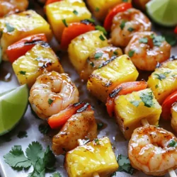 - 450 g große Shrimps, geschält und entdarmt - 240 g frische Ananas, in mundgerechte Stücke geschnitten - 1 rote Paprika, in Würfel geschnitten - 60 ml Sojasauce - 2 Esslöffel Honig - 1 Esslöffel Sriracha-Sauce (nach Geschmack anpassen) - 2 Knoblauchzehen, fein gehackt - 1 Esslöffel frischer Ingwer, gerieben - 1 Esslöffel Limettensaft - Salz und Pfeffer nach Geschmack - Frische Kräuter zur Garnierung Ich liebe die frischen und bunten Zutaten in diesem Rezept. Die Shrimps sind saftig und lecker. Die Ananas bringt Süße, die perfekt mit der Schärfe der Sriracha harmoniert. Rote Paprika fügt eine knackige Textur hinzu. Die Marinade macht alles einfach schmackhaft. Um die Marinade zu machen, mische die Sojasauce, Honig, Sriracha, Knoblauch, Ingwer und Limettensaft in einer großen Schüssel. Diese Mischung gibt den Shrimps viel Geschmack. Du kannst die Schärfe nach deinem eigenen Geschmack anpassen. Wenn du es milder magst, nimm weniger Sriracha. Vergiss nicht, Salz und Pfeffer hinzuzufügen. Diese Gewürze helfen, den Geschmack zu verstärken. Frische Kräuter wie Koriander eignen sich hervorragend zur Garnierung. Sie geben den Spießen einen frischen Touch. So wird das Gericht nicht nur lecker, sondern sieht auch toll aus! Zubereitung der Marinade Für die Marinade mischen Sie in einer großen Schüssel: - 60 ml Sojasauce - 2 Esslöffel Honig - 1 Esslöffel Sriracha-Sauce - 2 fein gehackte Knoblauchzehen - 1 Esslöffel geriebenen Ingwer - 1 Esslöffel Limettensaft - Salz und Pfeffer nach Geschmack Rühren Sie alles gut um. So entsteht eine tolle, würzige Marinade. Einlegen der Shrimps Jetzt fügen Sie die 450 g großen, geschälten Shrimps zur Marinade hinzu. Mischen Sie sie vorsichtig, damit alle Shrimps gut bedeckt sind. Lassen Sie sie mindestens 30 Minuten im Kühlschrank einziehen. Sie können sie auch bis zu einer Stunde marinieren, um den Geschmack zu intensivieren. Vorbereiten des Grills Heizen Sie Ihren Grill auf mittelhohe Temperatur vor. Wenn Sie Holzspieße verwenden, weichen Sie diese 30 Minuten in Wasser ein. Das schützt sie vor dem Anbrennen. Zusammensetzen der Spieße Nehmen Sie die marinierten Shrimps und stecken Sie sie abwechselnd mit 240 g frischer Ananas und gewürfelter roter Paprika auf die Spieße. So sieht es bunt und einladend aus. Grillzeit und optimale Garstufen Legen Sie die Spieße auf den Grill. Grillen Sie sie 3-4 Minuten auf jeder Seite. Die Shrimps sind fertig, wenn sie durchgegart und undurchsichtig sind. Die Ananas sollte leicht karamellisiert und warm sein. Nehmen Sie die Spieße vom Grill und lassen Sie sie einige Minuten ruhen. Temperaturkontrolle Grillen ist eine Kunst. Die richtige Temperatur ist der Schlüssel. Heize deinen Grill auf mittelhohe Temperatur vor. So garen die Shrimps gut und die Ananas wird schön karamellisiert. Verwende ein Grillthermometer, um sicherzustellen, dass die Temperatur stimmt. Vermeidung von Anbrennen bei Holzspießen Wenn du Holzspieße benutzt, weiche sie vorher in Wasser ein. Das verhindert, dass sie anbrennen. Halte die Spieße mindestens 30 Minuten im Wasser. So bleiben sie stabil und sorgen für perfekt gegrillte Spieße. Empfehlungen für unterschiedliche Geschmäcker Die Marinade ist entscheidend für den Geschmack. Für einen süßeren Geschmack, füge mehr Honig hinzu. Magst du es schärfer? Erhöhe die Menge an Sriracha. Lasse die Shrimps mindestens 30 Minuten marinieren, aber nicht länger als eine Stunde. So ziehen die Aromen gut ein, ohne dass die Shrimps zäh werden. {{image_4}} Wenn Sie eine vegetarische Variante der Spicy Pineapple Shrimp Skewers möchten, probieren Sie Tofu. Tofu nimmt Marinade gut auf. Schneiden Sie es in Würfel und verwenden Sie die gleiche Marinade. Gemüse ist eine weitere gute Wahl. Paprika, Zucchini und Champignons passen gut. Sie bringen Farbe und Textur. Grillen Sie diese Gemüsesorten genau wie die Shrimps. So genießen Sie einen leckeren, fleischlosen Snack. Sie können die Spieße auch mit anderen Früchten zubereiten. Mango und Papaya bringen eine süße Note. Diese Früchte grillen gut und harmonieren mit der Marinade. Verschiedene Gemüsesorten sind ebenfalls eine großartige Wahl. Zucchini, Kirschtomaten oder rote Zwiebeln können frischen Geschmack bringen. Eine bunte Mischung macht die Spieße noch interessanter. Experimentieren Sie mit verschiedenen Kombinationen, um Ihren perfekten Geschmack zu finden. Um die Spieße frisch zu halten, lege sie in einen luftdichten Behälter. Die Spieße halten sich im Kühlschrank bis zu zwei Tage. Achte darauf, dass sie gut abgedeckt sind. So bleiben die Aromen erhalten und die Shrimps bleiben zart. Um die übrig gebliebenen Spieße zu erwärmen, gibt es einige Methoden. Du kannst sie in der Mikrowelle auf niedrigster Stufe erhitzen. Dies dauert nur ein paar Minuten. Eine andere Methode ist das Erhitzen in einer Pfanne. Erwärme etwas Öl und lege die Spieße hinein. Wende sie häufig, bis sie heiß sind. Du kannst auch den Grill verwenden. Lege die Spieße auf mittlere Hitze und grille sie kurz, bis sie warm sind. So bleiben die Aromen lebendig! Die optimale Marinierzeit für Shrimps ist 30 Minuten bis 1 Stunde. Eine kürzere Zeit gibt weniger Geschmack. Längeres Marinieren kann die Textur der Shrimps beeinträchtigen. Ich empfehle, die Shrimps mindestens 30 Minuten in der Marinade zu lassen. So ziehen die Aromen gut ein. Eine Stunde ist das Maximum, wenn du einen intensiveren Geschmack willst. Ja, du kannst die Spieße auch im Ofen machen. Hier ist eine einfache Schritt-für-Schritt-Anleitung: 1. Heize deinen Ofen auf 200 Grad Celsius vor. 2. Lege die Spieße auf ein Backblech, das mit Backpapier ausgelegt ist. 3. Stelle sicher, dass die Spieße in einer gleichmäßigen Schicht liegen. 4. Backe die Spieße für 10-12 Minuten. Wende sie nach der Hälfte der Zeit. 5. Die Shrimps sind fertig, wenn sie rosa und undurchsichtig sind. Zu diesen Spießen passen viele leckere Beilagen. Hier sind einige Vorschläge: - Frischer grüner Salat mit Limettendressing. - Reis oder Quinoa als sättigende Beilage. - Gegrilltes Gemüse wie Zucchini oder Aubergine. - Ein fruchtiger Cocktail oder ein kühles Bier rundet das Gericht ab. Diese Kombinationen bringen das Beste aus den Spießen hervor. Zusammenfassend haben wir die Hauptzutaten und den Zubereitungsprozess für köstliche Shrimps-Spieße besprochen. Die Marinade aus Sojasauce, Honig und Sriracha bringt tollen Geschmack. Grillen mit der richtigen Technik macht den Unterschied. Du kannst auch vegetarische Optionen ausprobieren oder die Grundrezepte anpassen. Denke an die Lagerung und Wiedererwärmung der Spieße. Genieße das Grillen und experimentiere mit verschiedenen Kombinationen!