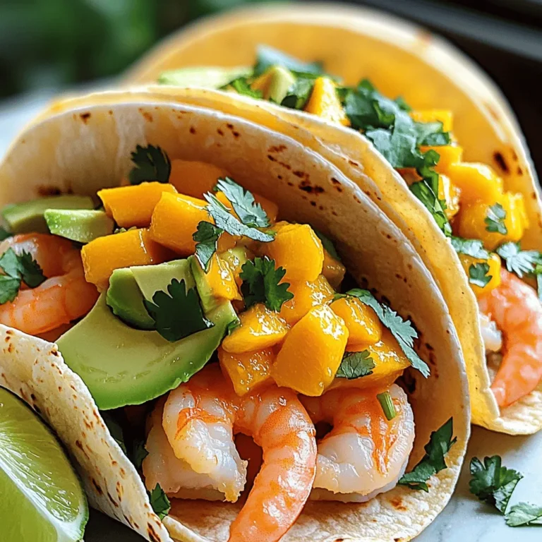 Für diese leckeren Tacos brauchst du folgende Zutaten: - 450 g große Garnelen, geschält und entdarmt - 1 reife Mango, gewürfelt - 1 Avocado, in Scheiben geschnitten - 1/2 rote Zwiebel, fein gehackt - 1 Jalapeño, entkernt und fein gehackt - 8 kleine Maistortillas Diese Zutaten bringen Frische und Geschmack auf deinen Teller. Die Garnelen sind die Hauptzutat und geben den Tacos eine tolle Textur. Die Mango fügt Süße hinzu, während die Jalapeño für einen feurigen Kick sorgt. Hier sind die Gewürze und Öle, die du benötigst: - 2 Esslöffel Olivenöl - 2 Esslöffel Limettensaft - 1 Teelöffel Chiliflocken - 1/2 Teelöffel Kreuzkümmel - Salz und Pfeffer nach Geschmack Diese Gewürze und Öle sind wichtig. Sie geben den Garnelen Geschmack und sorgen für eine leckere Marinade. Das Olivenöl macht die Garnelen zart, während der Limettensaft Frische bringt. Um deine Tacos zu vervollständigen, brauchst du: - Frischer Koriander zur Garnitur - Limettenspalten zum Servieren Der frische Koriander bringt einen tollen Geschmack. Die Limettenspalten sind perfekt, um den Tacos einen zusätzlichen Kick zu geben. Diese Beilagen machen das Essen noch besser. Probier es aus! Um die Garnelen richtig zu marinieren, nimm eine mittlere Schüssel. Gib die großen Garnelen hinein. Füge 2 Esslöffel Olivenöl und 2 Esslöffel Limettensaft hinzu. Streue 1 Teelöffel Chiliflocken und 1/2 Teelöffel Kreuzkümmel dazu. Salze und pfeffere die Mischung nach deinem Geschmack. Rühre alles gut um, damit die Garnelen gleichmäßig bedeckt sind. Lass sie für 15 Minuten marinieren. Diese Zeit erlaubt den Garnelen, den tollen Geschmack aufzunehmen. Während die Garnelen marinieren, kannst du die Mangosalsa machen. Nimm eine separate Schüssel und gib die gewürfelte Mango hinein. Füge die fein gehackte rote Zwiebel und die Jalapeño hinzu. Diese geben der Salsa einen schönen Kick. Schmecke die Mischung mit einer Prise Salz und Pfeffer ab. Rühre alles gut zusammen und stelle die Salsa beiseite. Die frische Mango sorgt für eine süße Note, die perfekt mit den Garnelen harmoniert. Jetzt ist es Zeit, die Garnelen zu braten. Erhitze eine Pfanne auf mittlerer bis hoher Hitze. Wenn die Pfanne heiß ist, füge die marinierten Garnelen hinzu. Brate sie etwa 2-3 Minuten auf jeder Seite. Die Garnelen sollten rosa und undurchsichtig werden. Nimm sie dann von der Hitze. Erwärme die Maistortillas in einer trockenen Pfanne oder in der Mikrowelle, bis sie weich sind. Um die Tacos zusammenzustellen, lege einige Garnelen auf jede Tortilla. Toppe sie mit der frischen Mangosalsa und Avocadoscheiben. Garniere die Tacos mit frischem Koriander und serviere sie mit Limettenspalten. Diese Kombination macht jeden Biss zu einem Genuss! Um die besten Garnelen zu bekommen, achte auf frische Zutaten. Verwende große Garnelen, da sie mehr Geschmack bieten. Marinier die Garnelen mindestens 15 Minuten. Das gibt den Gewürzen Zeit, um einzuziehen. Wenn du sie brätst, achte darauf, dass die Pfanne heiß ist. So bekommst du eine schöne, goldene Kruste. Gar die Garnelen nur 2-3 Minuten pro Seite. Sie sollten rosa und undurchsichtig sein. Für die besten Tortillas gibt es zwei einfache Methoden. Du kannst sie in einer trockenen Pfanne erhitzen. Lege sie einfach für 30 Sekunden auf jede Seite. So bleiben sie weich und geschmeidig. Alternativ kannst du die Tortillas auch in der Mikrowelle erwärmen. Lege sie auf einen Teller und decke sie mit einem feuchten Tuch ab. Erwärme sie für 20-30 Sekunden. Das macht sie weich und lecker. Füge deiner Mangosalsa etwas Limettensaft hinzu. Das bringt Frische und verbessert den Geschmack. Du kannst auch andere Früchte verwenden. Ananas oder Papaya passen gut. Wenn du es schärfer magst, füge mehr Jalapeños hinzu. Für einen zusätzlichen Crunch, probiere Rucola oder Kohl. Das gibt den Tacos eine schöne Textur und mehr Geschmack. {{image_4}} Wenn du eine vegane Version der würzigen Mangoshrimp-Tacos möchtest, ersetze die Garnelen durch Jackfruit oder Tofuwürfel. Jackfruit hat eine fleischige Textur. Würze sie mit dem gleichen Öl und den Gewürzen. Das gibt dir einen tollen Geschmack und eine ähnliche Konsistenz. Du kannst auch andere Früchte für die Salsa verwenden. Ananas oder Papaya passen sehr gut. Diese Früchte bringen eine süße Note. Kombiniere sie mit Zwiebeln und Jalapeños für einen frischen Geschmack. Experimentiere mit verschiedenen Früchten, um deine perfekte Mischung zu finden. Wenn du es schärfer magst, füge mehr Jalapeños oder frische Chilis hinzu. Du kannst auch scharfe Sauce verwenden, um die Garnelen zu marinieren. Ein Spritzer Sriracha bringt mehr Hitze. Probiere auch geräucherte Paprika für einen tiefen, rauchigen Geschmack. Um übrig gebliebene Tacos zu lagern, lege sie in einen luftdichten Behälter. Das verhindert, dass sie weich werden. Du kannst die Garnelen und die Tacos getrennt lagern. So bleiben sie frisch. Wenn du die Tacos aufwärmst, benutze eine Pfanne oder die Mikrowelle. So bleiben sie lecker. Die restliche Mangosalsa kannst du für viele Gerichte nutzen. Sie passt gut zu gegrilltem Fleisch oder Fisch. Du kannst sie auch auf Salate geben. Wenn du eine Nachoschnappung hast, verwende die Salsa als Dip. So bleibt nichts übrig und du hast immer etwas Leckeres zur Hand. Die übrig gebliebenen Tacos halten sich im Kühlschrank etwa 2 bis 3 Tage. Die Salsa bleibt frisch für 3 bis 4 Tage. Achte darauf, alles gut abzudecken. So bleibt der Geschmack erhalten. Wenn etwas seltsam riecht, wirf es weg. Sicherheit geht vor. Würzige Mangoshrimp-Tacos haben etwa 300 Kalorien pro Portion. Diese Zahl kann variieren. Die genauen Kalorien hängen von den Zutaten ab. Wenn du mehr Avocado oder Öl hinzufügst, steigen die Kalorien. Aber die Tacos sind eine gesunde Wahl. Sie sind voll mit Protein und frischen Zutaten. Ja, du kannst gefrorene Garnelen verwenden. Stelle sicher, dass du sie vorher auftauen lässt. Lege die Garnelen in den Kühlschrank über Nacht. Das sorgt dafür, dass sie gleichmäßig auftauen. Wenn du in Eile bist, kannst du sie auch in kaltem Wasser auftauen. Achte darauf, sie gründlich abzutrocknen, bevor du sie marinierst. So bleibt die Marinade besser haften. Gute Beilagen für Mangoshrimp-Tacos sind Reis, Bohnen oder ein einfacher Salat. Du kannst auch Tortilla-Chips mit Salsa anbieten. Eine frische Guacamole passt auch gut dazu. Diese Beilagen ergänzen die Aromen der Tacos. Sie sorgen für eine vollwertige und leckere Mahlzeit. Würzige Mangoshrimp-Tacos bieten einen tollen Geschmack und sind einfach zuzubereiten. Wir haben die wichtigsten Zutaten, eine klare Anleitung und nützliche Tipps geteilt. Dazu gibt es leckere Variationen und Lagerhinweise für Reste. Denke daran, kreativ mit den Füllungen zu sein und die Taco-Dimensionen zu erkunden. Diese Tacos sind mehr als nur ein Gericht; sie sind Erlebnis und Genuss. Probiere sie bald aus und bringe ein Stück Kulinarik in deine Küche!