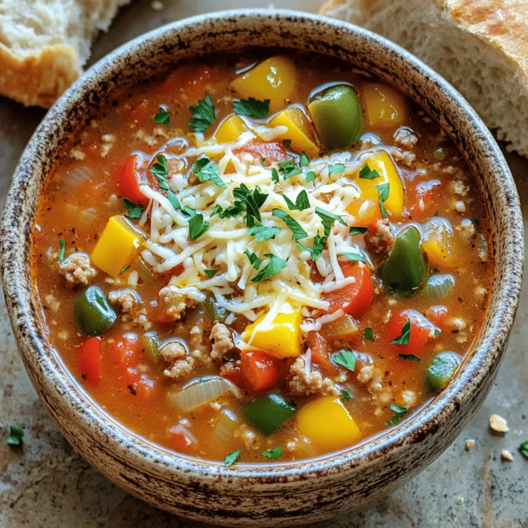 Für die Slow Cooker gefüllte Paprika Suppe brauchst du: - 4 große Paprika (jede Farbe), gewürfelt - 500 g gemahlenes Puten- oder Rindfleisch - 1 mittelgroße Zwiebel, gehackt - 2 Knoblauchzehen, fein gehackt - 1 Dose (410 g) gewürfelte Tomaten, nicht abgetropft - 1 Liter Gemüse- oder Hühnerbrühe - 200 g ungekochter weißer Reis oder Quinoa - 1 Esslöffel Tomatenmark - 1 Esslöffel italienische Gewürzmischung - Salz und Pfeffer nach Geschmack - 150 g gefrorener Mais (optional) - 150 g geriebener Käse (Cheddar oder Mozzarella) zum Servieren Dieses Rezept ergibt 6 Portionen. Das ist ideal für eine Familie oder für das Meal-Prep. Du kannst die Zutaten leicht anpassen, wenn du mehr oder weniger machen möchtest. Für die Paprika kannst du frische verwenden oder gefrorene, je nach Saison. Wenn du gefrorene Zutaten nimmst, achte darauf, sie vor dem Kochen nicht aufzutauen. So bleibt die Konsistenz gut. Wenn du frische Kräuter wie Petersilie oder Basilikum hast, füge sie kurz vor dem Servieren hinzu. Sie geben der Suppe einen tollen frischen Geschmack. Zuerst erhitze eine Pfanne bei mittlerer Hitze. Gib das gemahlene Fleisch in die Pfanne. Brate das Fleisch, bis es ganz durchgegart ist. Lasse das überschüssige Fett abtropfen. Dann gib das Fleisch in den Slow Cooker. Diese Schritte sind wichtig, um den vollen Geschmack zu erhalten. Jetzt fügen wir die anderen Zutaten hinzu. Zuerst kommen die gewürfelten Paprika dazu. Danach die gehackte Zwiebel und der fein gehackte Knoblauch. Rühre die gewürfelten Tomaten und die Brühe unter. Füge den ungekochten Reis oder die Quinoa hinzu. Das Tomatenmark und die italienische Gewürzmischung bringen den Geschmack. Vergiss nicht, Salz und Pfeffer hinzuzufügen. Wenn du magst, kannst du auch gefrorenen Mais dazugeben. Setze den Deckel auf den Slow Cooker. Du kannst die Suppe auf niedriger Stufe für 6-8 Stunden kochen oder auf hoher Stufe für 3-4 Stunden. Achte darauf, dass der Reis oder die Quinoa gar sind. Nach dem Kochen koste die Suppe und passe das Würzen an. Serviere die Suppe heiß mit geriebenem Käse. Um die Suppe schön sämig zu machen, achte auf die Menge an Reis oder Quinoa. Diese Zutaten nehmen viel Flüssigkeit auf. Wenn du die Suppe dickflüssiger magst, füge etwas weniger Brühe hinzu. Wenn die Suppe zu dick ist, kannst du einfach mehr Brühe oder Wasser hinzufügen. Ein weiterer Tipp ist, die Suppe kurz vor dem Servieren zu pürieren. So wird sie cremiger und erhält eine tolle Textur. Du kannst die Aromen anpassen, um die Suppe noch schmackhafter zu machen. Füge vor dem Kochen einen Teelöffel Paprika oder Kreuzkümmel hinzu. Diese Gewürze geben der Suppe eine besondere Note. Wenn du es schärfer magst, kannst du auch etwas Chili oder Cayennepfeffer verwenden. Frische Kräuter wie Thymian oder Oregano bringen zusätzlichen Geschmack. Experimentiere mit den Zutaten, um deine persönliche Note zu finden. Die Garnierung macht das Gericht noch appetitlicher. Streue frisch gehackte Petersilie über jede Portion. Das sieht schön aus und gibt einen frischen Geschmack. Geriebener Käse ist eine tolle Ergänzung. Cheddar oder Mozzarella schmelzen perfekt in der heißen Suppe. Du kannst auch einen Klecks Sauerrahm oder Joghurt hinzufügen, um mehr Cremigkeit zu erreichen. Serviere die Suppe mit warmem, knusprigem Brot für ein rundum leckeres Essen. {{image_4}} Für eine vegetarische Version dieser Suppe kannst du das Fleisch weglassen. Ersetze es durch mehr Gemüse oder Hülsenfrüchte. Kichererbsen oder schwarze Bohnen sind tolle Optionen. Füge auch mehr Paprika, Zucchini oder Karotten hinzu. Diese geben der Suppe mehr Geschmack und Textur. Statt Reis kannst du auch Quinoa oder Linsen verwenden. Diese Optionen machen die Suppe nahrhaft und lecker. Du kannst die Gewürze nach deinem Geschmack anpassen. Probiere Kreuzkümmel oder Paprika für einen neuen Twist. Auch eine Prise Chili gibt der Suppe etwas Schärfe. Für eine asiatische Note füge Ingwer und Sojasauce hinzu. Experimentiere mit frischen Kräutern wie Basilikum oder Oregano. Jede Gewürzvariante bietet dir ein anderes Geschmackserlebnis. Wenn du glutenfrei essen möchtest, achte darauf, glutenfreien Reis oder Quinoa zu verwenden. Für eine Low-Carb-Diät kannst du den Reis ganz weglassen und mehr Gemüse hineinlegen. Menschen mit Laktoseintoleranz sollten den Käse weglassen oder einen pflanzlichen Käse verwenden. Du kannst auch die Brühe mit Wasser ersetzen, wenn du die Kalorien reduzieren willst. So bleibt die Suppe lecker und passt zu deiner Diät. Wenn du Reste von der Suppe hast, lass sie zuerst abkühlen. Sobald sie kalt sind, fülle die Suppe in einen luftdichten Behälter. Du kannst die Suppe im Kühlschrank bis zu drei Tage aufbewahren. Achte darauf, die Suppe vor dem Servieren gut umzurühren. So bleibt sie frisch und lecker. Du kannst die Suppe auch einfrieren. Fülle sie in gefriergeeignete Behälter oder Beutel. Lass etwas Platz, da die Suppe beim Gefrieren ausdehnt. Im Gefrierfach bleibt die Suppe bis zu drei Monate haltbar. Zum Auftauen lege die Suppe einfach über Nacht in den Kühlschrank. Um die Suppe aufzuwärmen, gieße sie in einen Topf. Erhitze sie bei mittlerer Hitze. Rühre oft um, damit sie gleichmäßig warm wird. Du kannst auch etwas Brühe hinzufügen, wenn die Suppe zu dick geworden ist. Achte darauf, sie nicht zu lange zu kochen, um die Aromen zu erhalten. Du kannst die Suppe bis zu fünf Tage im Kühlschrank aufbewahren. Stelle sicher, dass sie in einem luftdichten Behälter ist. So bleibt sie frisch und lecker. Wenn du die Suppe länger aufbewahren möchtest, friere sie ein. Ja, du kannst auch andere Fleischsorten verwenden. Hackfleisch vom Schwein oder Lamm passt gut. Wenn du eine magere Option suchst, probiere Hähnchenbrust. Achte darauf, das Fleisch gut durchzubraten. Das sorgt für einen guten Geschmack und eine tolle Textur. Es gibt viele leckere Beilagen, die du servieren kannst. Warmes, knuspriges Brot passt perfekt zur Suppe. Auch ein frischer Salat ist eine gute Wahl. Du kannst die Suppe auch mit einem Klecks Sauerrahm oder zusätzlichem Käse garnieren. So wird jede Portion noch besser! In diesem Artikel haben wir die besten Zutaten und die perfekte Zubereitung für eine köstliche Suppe behandelt. Wir haben die Mengen für sechs Portionen klar dargestellt und Tipps zur Konsistenz und Geschmack gegeben. Außerdem habe ich verschiedene Varianten und Lageroptionen besprochen. Denke daran, dass deine Suppe vielseitig ist. Du kannst sie leicht anpassen und kreativ gestalten. Probiere unterschiedliche Zutaten und Gewürze aus. So wird jede Portion zum Erlebnis. Viel Spaß beim Kochen!