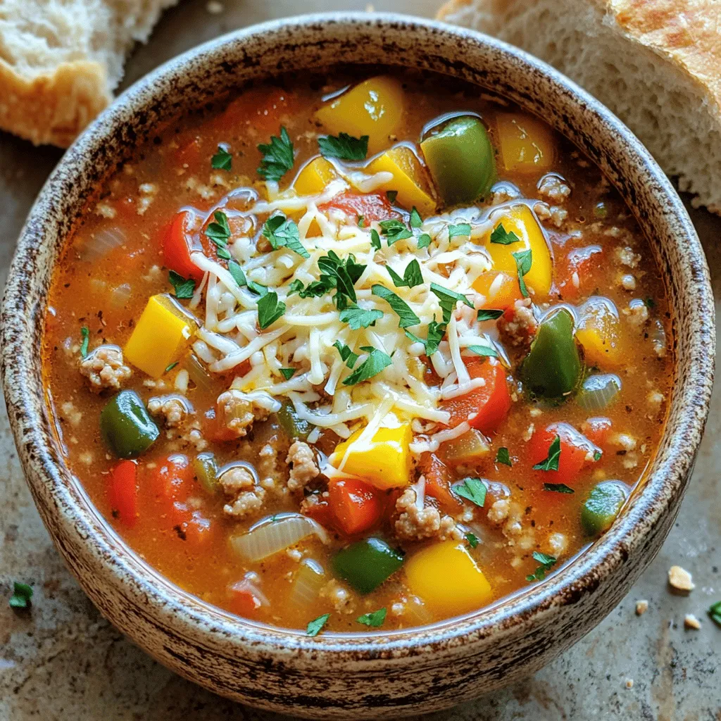 Für die Slow Cooker gefüllte Paprika Suppe brauchst du: - 4 große Paprika (jede Farbe), gewürfelt - 500 g gemahlenes Puten- oder Rindfleisch - 1 mittelgroße Zwiebel, gehackt - 2 Knoblauchzehen, fein gehackt - 1 Dose (410 g) gewürfelte Tomaten, nicht abgetropft - 1 Liter Gemüse- oder Hühnerbrühe - 200 g ungekochter weißer Reis oder Quinoa - 1 Esslöffel Tomatenmark - 1 Esslöffel italienische Gewürzmischung - Salz und Pfeffer nach Geschmack - 150 g gefrorener Mais (optional) - 150 g geriebener Käse (Cheddar oder Mozzarella) zum Servieren Dieses Rezept ergibt 6 Portionen. Das ist ideal für eine Familie oder für das Meal-Prep. Du kannst die Zutaten leicht anpassen, wenn du mehr oder weniger machen möchtest. Für die Paprika kannst du frische verwenden oder gefrorene, je nach Saison. Wenn du gefrorene Zutaten nimmst, achte darauf, sie vor dem Kochen nicht aufzutauen. So bleibt die Konsistenz gut. Wenn du frische Kräuter wie Petersilie oder Basilikum hast, füge sie kurz vor dem Servieren hinzu. Sie geben der Suppe einen tollen frischen Geschmack. Zuerst erhitze eine Pfanne bei mittlerer Hitze. Gib das gemahlene Fleisch in die Pfanne. Brate das Fleisch, bis es ganz durchgegart ist. Lasse das überschüssige Fett abtropfen. Dann gib das Fleisch in den Slow Cooker. Diese Schritte sind wichtig, um den vollen Geschmack zu erhalten. Jetzt fügen wir die anderen Zutaten hinzu. Zuerst kommen die gewürfelten Paprika dazu. Danach die gehackte Zwiebel und der fein gehackte Knoblauch. Rühre die gewürfelten Tomaten und die Brühe unter. Füge den ungekochten Reis oder die Quinoa hinzu. Das Tomatenmark und die italienische Gewürzmischung bringen den Geschmack. Vergiss nicht, Salz und Pfeffer hinzuzufügen. Wenn du magst, kannst du auch gefrorenen Mais dazugeben. Setze den Deckel auf den Slow Cooker. Du kannst die Suppe auf niedriger Stufe für 6-8 Stunden kochen oder auf hoher Stufe für 3-4 Stunden. Achte darauf, dass der Reis oder die Quinoa gar sind. Nach dem Kochen koste die Suppe und passe das Würzen an. Serviere die Suppe heiß mit geriebenem Käse. Um die Suppe schön sämig zu machen, achte auf die Menge an Reis oder Quinoa. Diese Zutaten nehmen viel Flüssigkeit auf. Wenn du die Suppe dickflüssiger magst, füge etwas weniger Brühe hinzu. Wenn die Suppe zu dick ist, kannst du einfach mehr Brühe oder Wasser hinzufügen. Ein weiterer Tipp ist, die Suppe kurz vor dem Servieren zu pürieren. So wird sie cremiger und erhält eine tolle Textur. Du kannst die Aromen anpassen, um die Suppe noch schmackhafter zu machen. Füge vor dem Kochen einen Teelöffel Paprika oder Kreuzkümmel hinzu. Diese Gewürze geben der Suppe eine besondere Note. Wenn du es schärfer magst, kannst du auch etwas Chili oder Cayennepfeffer verwenden. Frische Kräuter wie Thymian oder Oregano bringen zusätzlichen Geschmack. Experimentiere mit den Zutaten, um deine persönliche Note zu finden. Die Garnierung macht das Gericht noch appetitlicher. Streue frisch gehackte Petersilie über jede Portion. Das sieht schön aus und gibt einen frischen Geschmack. Geriebener Käse ist eine tolle Ergänzung. Cheddar oder Mozzarella schmelzen perfekt in der heißen Suppe. Du kannst auch einen Klecks Sauerrahm oder Joghurt hinzufügen, um mehr Cremigkeit zu erreichen. Serviere die Suppe mit warmem, knusprigem Brot für ein rundum leckeres Essen. {{image_4}} Für eine vegetarische Version dieser Suppe kannst du das Fleisch weglassen. Ersetze es durch mehr Gemüse oder Hülsenfrüchte. Kichererbsen oder schwarze Bohnen sind tolle Optionen. Füge auch mehr Paprika, Zucchini oder Karotten hinzu. Diese geben der Suppe mehr Geschmack und Textur. Statt Reis kannst du auch Quinoa oder Linsen verwenden. Diese Optionen machen die Suppe nahrhaft und lecker. Du kannst die Gewürze nach deinem Geschmack anpassen. Probiere Kreuzkümmel oder Paprika für einen neuen Twist. Auch eine Prise Chili gibt der Suppe etwas Schärfe. Für eine asiatische Note füge Ingwer und Sojasauce hinzu. Experimentiere mit frischen Kräutern wie Basilikum oder Oregano. Jede Gewürzvariante bietet dir ein anderes Geschmackserlebnis. Wenn du glutenfrei essen möchtest, achte darauf, glutenfreien Reis oder Quinoa zu verwenden. Für eine Low-Carb-Diät kannst du den Reis ganz weglassen und mehr Gemüse hineinlegen. Menschen mit Laktoseintoleranz sollten den Käse weglassen oder einen pflanzlichen Käse verwenden. Du kannst auch die Brühe mit Wasser ersetzen, wenn du die Kalorien reduzieren willst. So bleibt die Suppe lecker und passt zu deiner Diät. Wenn du Reste von der Suppe hast, lass sie zuerst abkühlen. Sobald sie kalt sind, fülle die Suppe in einen luftdichten Behälter. Du kannst die Suppe im Kühlschrank bis zu drei Tage aufbewahren. Achte darauf, die Suppe vor dem Servieren gut umzurühren. So bleibt sie frisch und lecker. Du kannst die Suppe auch einfrieren. Fülle sie in gefriergeeignete Behälter oder Beutel. Lass etwas Platz, da die Suppe beim Gefrieren ausdehnt. Im Gefrierfach bleibt die Suppe bis zu drei Monate haltbar. Zum Auftauen lege die Suppe einfach über Nacht in den Kühlschrank. Um die Suppe aufzuwärmen, gieße sie in einen Topf. Erhitze sie bei mittlerer Hitze. Rühre oft um, damit sie gleichmäßig warm wird. Du kannst auch etwas Brühe hinzufügen, wenn die Suppe zu dick geworden ist. Achte darauf, sie nicht zu lange zu kochen, um die Aromen zu erhalten. Du kannst die Suppe bis zu fünf Tage im Kühlschrank aufbewahren. Stelle sicher, dass sie in einem luftdichten Behälter ist. So bleibt sie frisch und lecker. Wenn du die Suppe länger aufbewahren möchtest, friere sie ein. Ja, du kannst auch andere Fleischsorten verwenden. Hackfleisch vom Schwein oder Lamm passt gut. Wenn du eine magere Option suchst, probiere Hähnchenbrust. Achte darauf, das Fleisch gut durchzubraten. Das sorgt für einen guten Geschmack und eine tolle Textur. Es gibt viele leckere Beilagen, die du servieren kannst. Warmes, knuspriges Brot passt perfekt zur Suppe. Auch ein frischer Salat ist eine gute Wahl. Du kannst die Suppe auch mit einem Klecks Sauerrahm oder zusätzlichem Käse garnieren. So wird jede Portion noch besser! In diesem Artikel haben wir die besten Zutaten und die perfekte Zubereitung für eine köstliche Suppe behandelt. Wir haben die Mengen für sechs Portionen klar dargestellt und Tipps zur Konsistenz und Geschmack gegeben. Außerdem habe ich verschiedene Varianten und Lageroptionen besprochen. Denke daran, dass deine Suppe vielseitig ist. Du kannst sie leicht anpassen und kreativ gestalten. Probiere unterschiedliche Zutaten und Gewürze aus. So wird jede Portion zum Erlebnis. Viel Spaß beim Kochen!