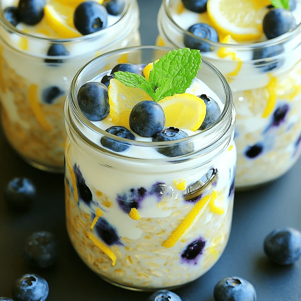 Für die Blaubeer Zitronen Käsekuchen Overnight Oats brauchst du: - 1 Tasse Haferflocken - 2 Tassen Mandelnmilch - 1/2 Tasse griechischer Joghurt - 1/4 Tasse Frischkäse - 1/4 Tasse Ahornsirup - Schale von 1 Zitrone - 2 Esslöffel frischer Zitronensaft - 1 Tasse frische Blaubeeren - 1 Teelöffel Vanilleextrakt - Eine Prise Salz - Optionale Toppings: zusätzliche Blaubeeren, Zitronenscheiben oder zerbröselte Graham-Cracker Diese Zutaten machen dein Frühstück frisch und lecker. Die Kombination aus Haferflocken, Joghurt und Blaubeeren sorgt für eine nahrhafte Mahlzeit, die dir Energie gibt. Wenn du keine Mandelnmilch magst, kannst du andere Milchsorten verwenden. Hier sind einige Optionen: - Hafermilch - Kokosmilch - Sojamilch - Vollmilch Jede Milch hat ihren eigenen Geschmack. Probiere, was dir am besten gefällt. Hafermilch hat einen milden Geschmack und passt gut zu den anderen Zutaten. Die besten Blaubeeren sind frisch und fest. Achte auf die folgenden Punkte: - Die Farbe sollte dunkelblau sein. - Die Beeren sollten keine Dellen oder Schimmel haben. - Sie müssen prall aussehen. Frische Blaubeeren geben deinem Gericht den besten Geschmack. Wenn du gefrorene Blaubeeren verwendest, tau sie vorher auf. Sie liefern immer noch guten Geschmack, sind aber nicht ganz so knackig. Zuerst nimmst du eine große Schüssel und gibst die Zutaten hinein. Mische 1 Tasse Haferflocken, 2 Tassen Mandelnmilch, 1/2 Tasse griechischen Joghurt und 1/4 Tasse Frischkäse. Rühre kräftig mit einem Schneebesen. Achte darauf, dass die Mischung glatt und cremig wird. Das ist wichtig für die Textur deiner Overnight Oats. Jetzt fügen wir die Aromen hinzu. Gib 1/4 Tasse Ahornsirup oder Honig, die Schale von 1 Zitrone, 2 Esslöffel frischen Zitronensaft, 1 Teelöffel Vanilleextrakt und eine Prise Salz in die Mischung. Rühre alles gut um, bis keine Klumpen mehr da sind. Die Zitronenschale und der Saft geben einen frischen, lebendigen Geschmack. Nachdem die Aromen gut eingearbeitet sind, ist es Zeit für die Blaubeeren. Füge 1 Tasse frische Blaubeeren vorsichtig hinzu. Mische sie sanft unter, damit sie ganz bleiben. Verteile die Mischung dann gleichmäßig in Gläser oder Schalen. Verschließe die Gläser gut und stelle sie über Nacht in den Kühlschrank. So können die Haferflocken die Flüssigkeit aufnehmen und weich werden. Am Morgen rührst du nochmals um und kannst deine Overnight Oats genießen. Um die beste Konsistenz für deine Blaubeer Zitronen Käsekuchen Overnight Oats zu erzielen, achte auf die Mischung. Die Haferflocken sollten gut mit der Flüssigkeit vermischt sein. Das hilft, die Klumpen zu vermeiden. Nutze einen Schneebesen, um alles glatt zu rühren. Lass die Mischung mindestens vier Stunden im Kühlschrank. Über Nacht ist perfekt, da die Haferflocken die Flüssigkeit optimal aufnehmen. Wenn du eine cremigere Textur magst, füge etwas mehr griechischen Joghurt hinzu. Du kannst die Grundrezepte leicht anpassen. Für eine schokoladige Note, füge Kakaopulver oder Schokoladenstückchen hinzu. Wenn du es fruchtiger magst, probiere andere Beeren wie Himbeeren oder Erdbeeren. Für einen nussigen Geschmack, mische gehackte Nüsse oder Mandeln unter die Mischung. Möchtest du eine schärfere Note? Ein Hauch von Ingwer kann spannend sein. Sei kreativ und finde deinen eigenen Lieblingsgeschmack! Ein häufiger Fehler ist, die Haferflocken nicht genug zu rühren. Das führt zu Klumpen und einer schlechten Textur. Achte darauf, alle Zutaten gut zu vermischen. Ein anderer Fehler ist, die Mischung nicht lange genug im Kühlschrank zu lassen. Wenn du die Oats zu früh isst, werden die Haferflocken hart. Stelle sicher, dass du die Gläser gut verschließt. So bleibt die Mischung frisch und köstlich. Vermeide auch zu viel Süßungsmittel. Es kann die Balance von Geschmack und Frische stören. {{image_4}} Um eine proteinreiche Version zu machen, fügen Sie mehr griechischen Joghurt hinzu. Verwenden Sie eine Tasse Joghurt statt einer halben. Das erhöht den Eiweißgehalt und macht die Haferflocken noch cremiger. Sie bleiben so lange satt. Diese Version ist ideal nach dem Sport. Für eine vegane Variante können Sie pflanzlichen Joghurt verwenden. Kokos- oder Sojajoghurt sind gute Optionen. Wählen Sie ungesüßte Sorten, um die Süße zu kontrollieren. Die restlichen Zutaten bleiben gleich. So genießen Sie das Rezept ganz ohne tierische Produkte. Es schmeckt trotzdem lecker und frisch. Wenn Sie mehr Portionen machen möchten, verdoppeln Sie einfach die Zutaten. Nutzen Sie eine große Schüssel zur Zubereitung. Verteilen Sie die Mischung in mehrere Gläser. So haben Sie für die ganze Woche Frühstück bereit. Die Übernacht-Haferflocken halten sich gut im Kühlschrank. So bleibt das Frühstück schnell und einfach für hektische Morgen. Du kannst die Blaubeer Zitronen Käsekuchen Overnight Oats in einem luftdichten Behälter aufbewahren. Stelle sicher, dass der Behälter gut verschlossen ist, damit die Mischung frisch bleibt. Diese Oats schmecken am besten, wenn sie kalt serviert werden. Im Kühlschrank halten sich die Overnight Oats bis zu fünf Tage. Ich empfehle, sie innerhalb von drei bis vier Tagen zu essen. So hast du den besten Geschmack und die beste Textur. Wenn du Reste hast, kannst du sie kreativ nutzen. Die Haferflockenbasis eignet sich gut für andere Früchte oder Nüsse. Du kannst auch einen Smoothie damit machen oder sie in Muffins einarbeiten. So vermeidest du Lebensmittelverschwendung und genießt jeden Bissen. Ja, die Haferflocken können ohne Joghurt zubereitet werden. Wenn du den Joghurt weglässt, wird die Mischung weniger cremig. Du kannst die Mandelnmilch erhöhen, um die Konsistenz auszugleichen. So bleibt alles gut vermischt und lecker. Die Süße kannst du leicht anpassen. Wenn du es süßer magst, füge mehr Ahornsirup oder Honig hinzu. Wenn du es weniger süß magst, nimm einfach weniger. Du kannst auch andere Süßungsmittel ausprobieren, wie Stevia oder Agavendicksaft. Die besten Toppings sind frische Blaubeeren, Zitronenscheiben und zerbröselte Graham-Cracker. Diese geben einen tollen Crunch und machen dein Frühstück bunter. Du kannst auch Nüsse oder Samen für mehr Textur hinzufügen. Wir haben alles Wichtige zu Übernacht-Haferflocken betrachtet. Die Auswahl der Zutaten wie Mandelnmilch und Blaubeeren ist entscheidend. Die Schritt-für-Schritt-Anleitung hilft dir, schmackhafte Haferflocken einfach zu machen. Mit Tipps und Tricks erreichst du die perfekte Konsistenz. Variationen für verschiedene Geschmäcker machen das Rezept spannend. Achte auf Lagerinfos, damit deine Haferflocken frisch bleiben. Du kannst kreativ sein und deine eigenen Varianten entwickeln. Hab Spaß beim Ausprobieren und genieße deine gesunden Frühstücksoptionen!