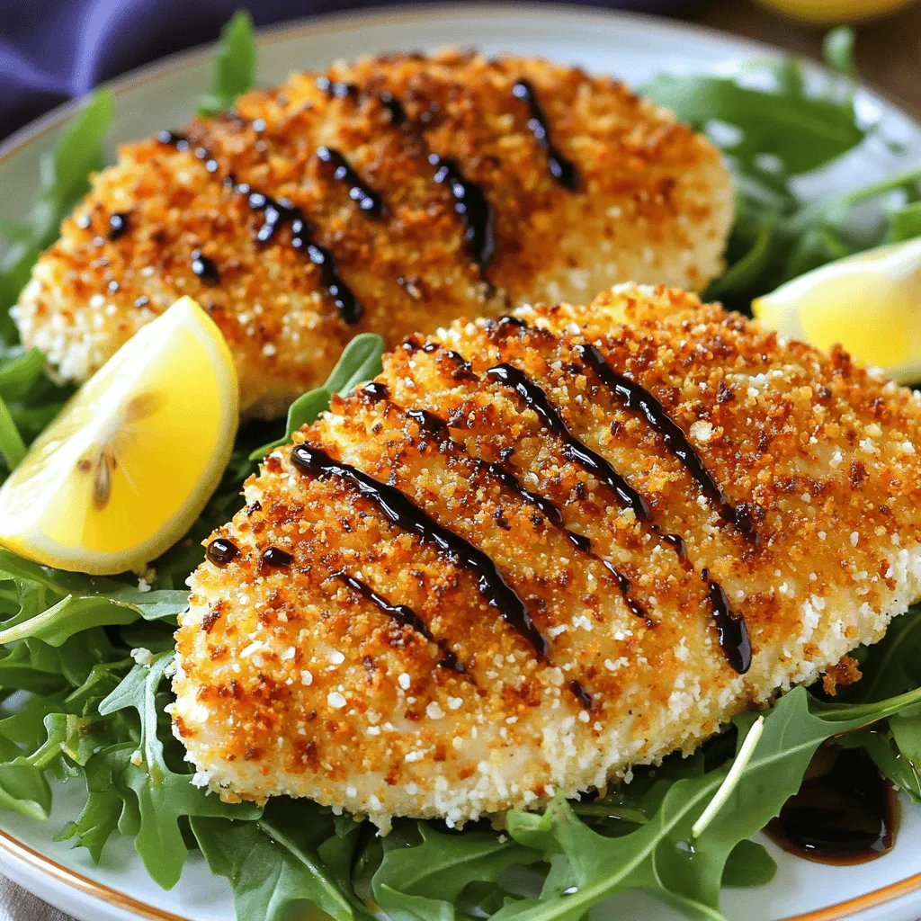Für dieses köstliche Gericht brauchen wir: - 4 Hähnchenbrustfilets (ohne Haut und Knochen) - 1 Tasse frisch geriebenen Parmesan - 1 Tasse Semmelbrösel (vorzugsweise Panko für extra Knusprigkeit) - 2 Eier Diese Zutaten bilden die Basis für den knusprigen Genuss. Das Hähnchen ist zart und die Panade wird schön goldbraun. Um den Geschmack zu verbessern, fügen wir einige Gewürze hinzu: - 1 Teelöffel Knoblauchpulver - 1 Teelöffel Zwiebelpulver - 1 Teelöffel italienische Kräutermischung - Salz und Pfeffer nach Geschmack Diese Gewürze machen das Hähnchen noch schmackhafter. Sie geben der Panade eine tolle Tiefe. Für ein wenig Extra-Geschmack kannst du Folgendes hinzufügen: - Paprikapulver für eine leichte Schärfe - Frische Kräuter wie Petersilie oder Basilikum zur Garnierung - Zitronenscheiben zum Servieren für einen frischen Kick Diese Zutaten sind nicht notwendig, aber sie können dein Gericht aufpeppen. Experimentiere ruhig und finde deine Lieblingskombination! Zuerst heize deinen Air Fryer auf 200°C (400°F) vor. Das dauert etwa 5 Minuten. Eine gute Vorbereitung sorgt für gleichmäßiges Garen. Wenn dein Air Fryer gut vorgeheizt ist, wird das Hähnchen knuspriger. Achte darauf, dass das Gerät sauber ist. So vermeidest du unerwünschte Gerüche oder Geschmäcker. Für die Panade mische in einer flachen Schüssel 1 Tasse frisch geriebenen Parmesan, 1 Tasse Semmelbrösel, 1 Teelöffel Knoblauchpulver, 1 Teelöffel Zwiebelpulver, 1 Teelöffel italienische Kräuter, Salz und Pfeffer. In einer anderen Schüssel schlage 2 Eier auf und verquirle sie gut. Nimm jedes Hähnchenbrustfilet und tauche es zuerst in die Eier. Achte darauf, dass es gut beschichtet ist. Dann drücke es in die Parmesan-Semmelbrösel-Mischung. So bleibt die Panade gut haften. Sprühe die panierten Filets mit Olivenöl ein. Dies hilft, die Knusprigkeit zu verbessern. Lege die panierten Hähnchenbrustfilets in den Air Fryer. Achte darauf, dass sie in einer einzigen Schicht liegen. Lass genug Platz zwischen den Stücken. Gare die Filets für 10-12 Minuten. Wende sie zur Hälfte der Garzeit. So werden sie gleichmäßig knusprig. Die Innentemperatur sollte 75°C (165°F) erreichen. Nach dem Garen lasse das Hähnchen ein paar Minuten ruhen, bevor du es servierst. So bleibt es saftig. Um dein Hähnchen knusprig zu machen, verwende Panko-Semmelbrösel. Diese sind dicker und sorgen für extra Crunch. Du kannst auch etwas Olivenöl-Spray auf die Panade geben, bevor du das Hähnchen in den Air Fryer legst. Dies hilft, die Oberfläche goldbraun und knusprig zu machen. Denke daran, die Hähnchenbrustfilets nicht zu dicht zu legen. So kann die heiße Luft gut zirkulieren. Ein häufiger Fehler ist, die Hähnchenbrustfilets nicht gut zu panieren. Achte darauf, dass jedes Stück gleichmäßig mit der Mischung aus Parmesan und Semmelbröseln bedeckt ist. Ein weiterer Fehler ist, das Hähnchen zu lange im Air Fryer zu lassen. Überprüfe die Temperatur mit einem Fleischthermometer. Es sollte 75°C (165°F) erreichen. Wenn du das Hähnchen zu lange garst, wird es trocken. Serviere das Hähnchen auf einem Bett aus frischem Rucola oder Spinat. Ein Spritzer Balsamico-Glasur gibt eine schöne Note. Du kannst auch Zitronenscheiben dazugeben. Der frische Saft passt perfekt zu dem herzhaften Geschmack. Als Beilage sind geröstete Gemüse oder ein einfacher grüner Salat ideal. Diese Optionen ergänzen das Gericht und machen es noch leckerer. {{image_4}} Wenn du das Hähnchen würziger magst, füge einfach etwas Cayennepfeffer oder Paprika hinzu. Diese Gewürze bringen mehr Hitze in dein Gericht. Mische sie mit den Semmelbröseln und Parmesan. So wird dein Hähnchen knusprig und scharf. Ein Hauch von scharfer Soße kann auch einen tollen Kick geben. Probiere es aus! Für eine glutenfreie Version kannst du die Semmelbrösel durch glutenfreie Panko ersetzen. Achte darauf, dass der Parmesan auch ohne Gluten ist. Dies macht dein Gericht für alle geeignet. Du wirst nicht auf den knusprigen Geschmack verzichten müssen. Es bleibt genauso lecker und saftig. Experimentiere mit verschiedenen Käsesorten für neuen Geschmack! Cheddar oder Gouda geben dem Hähnchen eine andere Note. Mische sie einfach mit dem Parmesan. Du kannst auch einen würzigen Feta verwenden. Das sorgt für eine tolle Kombination. Sei kreativ und finde deinen neuen Lieblingsgeschmack! Übrig gebliebenes Hähnchen sollte schnell gekühlt werden. Lass das Hähnchen zuerst auf Raumtemperatur kommen. Danach lege es in einen luftdichten Behälter. Du kannst das Hähnchen auch in Alufolie wickeln. So bleibt es frisch und saftig. Um das Hähnchen wieder warm zu machen, nutze deinen Air Fryer. Stelle ihn auf 180°C (350°F) ein. Lege die Hähnchenstücke in den Korb und erwärme sie für 5-7 Minuten. So bleibt die Panade knusprig und das Hähnchen saftig. Alternativ kannst du auch den Ofen nutzen, aber der Air Fryer ist schneller. Im Kühlschrank hält sich das Hähnchen bis zu 3 Tage. Achte darauf, dass es gut verpackt ist. Wenn du es länger aufbewahren möchtest, friere es ein. Im Gefrierer bleibt das Hähnchen bis zu 3 Monate frisch. Achte darauf, das Hähnchen in Portionen zu verpacken. So kannst du es leicht entnehmen, wenn du Lust darauf hast. Hähnchen im Air Fryer braucht 10 bis 12 Minuten. Die genaue Zeit hängt von der Dicke der Filets ab. Wende das Hähnchen nach etwa 5 bis 6 Minuten. So wird es gleichmäßig knusprig. Überprüfe die Innentemperatur. Sie sollte 75°C erreichen. So weißt du, dass das Hähnchen durch ist. Ja, gefrorenes Hähnchen ist möglich. Du musst es jedoch zuerst auftauen. Am besten lässt du es über Nacht im Kühlschrank. Wenn das nicht geht, lege es in kaltes Wasser. Achte darauf, dass das Hähnchen vollständig aufgetaut ist, bevor du es panierst. Gefrorenes Hähnchen kann ungleichmäßig garen und die Panade kann nicht gut halten. Wenn die Panade nicht hält, gibt es einige Tipps. Stelle sicher, dass das Hähnchen trocken ist. Tupfe es mit einem Küchentuch ab. Das hilft der Panade, besser zu haften. Tauche das Hähnchen zuerst in die Eimischung. Drücke es dann gut in die Panade. Verwende genug Panade, um das Hähnchen vollständig zu bedecken. Ein weiterer Trick ist, es nach dem Panieren für 10 Minuten ruhen zu lassen. So kann die Panade besser haften. In diesem Artikel haben wir die Hauptzutaten für köstliches Air Fryer Hähnchen behandelt. Wir sind die Schritte durchgegangen, um die perfekte Knusprigkeit zu erreichen und häufige Fehler zu vermeiden. Zudem gibt es Variationen für besondere Geschmäcker und Tipps zur Lagerung des Hähnchens. Zusammengefasst, mit den richtigen Zutaten und Techniken gelingt dir ein tolles Gericht. Experimentiere ruhig mit den Variationen und finde deinen Favoriten. Viel Spaß beim Kochen!