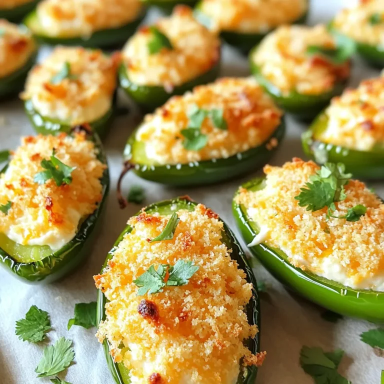 Für die perfekten Jalapeño-Popper-Bissen brauchen wir frische Zutaten. Hier sind die Hauptbestandteile: - 12 frische Jalapeño-Paprika, halbiert und entkernt - 1 Tasse Frischkäse, auf Zimmertemperatur gebracht - 1 Tasse geriebener Cheddar-Käse - ½ Tasse Panko-Brösel Diese Zutaten bilden die Basis für unseren Snack. Die Jalapeños geben Schärfe, während der Frischkäse und Cheddar für Cremigkeit sorgen. Die richtige Würze macht den Unterschied. Hier sind die Gewürze, die wir benötigen: - 1 Teelöffel Knoblauchpulver - ½ Teelöffel Zwiebelpulver - Salz und Pfeffer nach Geschmack - Kochspray Die Gewürze bringen Geschmack und Tiefe in die Füllung. Das Kochspray sorgt dafür, dass die Popper knusprig werden. Wenn Sie etwas Neues ausprobieren möchten, gibt es viele Möglichkeiten. Hier sind einige Käsesorten, die gut passen: - Gouda für einen milden Geschmack - Pepper Jack für mehr Schärfe - Feta für eine salzige Note Experimentieren Sie mit verschiedenen Käsesorten. So können Sie die Jalapeño-Popper nach Ihrem Geschmack anpassen. Zuerst nehme ich 12 frische Jalapeño-Paprika. Ich halbiere sie und entferne die Kerne. Achte darauf, Handschuhe zu tragen, um deine Hände zu schützen. Die Schärfe kommt aus den Kernen, also entferne sie gut. Dann lege ich die Jalapeños beiseite. Sie sind bereit für die Füllung. Jetzt mache ich die Käsemischung. In einer Schüssel gebe ich 1 Tasse Frischkäse und 1 Tasse geriebenen Cheddar-Käse. Dann füge ich 1 Teelöffel Knoblauchpulver und ½ Teelöffel Zwiebelpulver hinzu. Mit Salz und Pfeffer nach Geschmack würzen. Ich vermenge alles gut, bis die Mischung cremig ist. Diese Mischung fülle ich dann in die vorbereiteten Jalapeños. Ich drücke die Füllung leicht hinein, damit sie gut hält. Ich breite ½ Tasse Panko-Brösel in einer flachen Schüssel aus. Jetzt wälze ich die gefüllten Jalapeños darin und drücke leicht, damit die Brösel haften bleiben. Dann sprühe ich den Korb der Luftfritteuse leicht mit Kochspray ein. Ich lege die Jalapeños in einer einzelnen Schicht hinein und lasse Platz zwischen ihnen. Ich stelle die Luftfritteuse auf 175°C (350°F) ein und frittiere die Jalapeños für 8-10 Minuten. Sie sind fertig, wenn die Panade goldbraun ist und die Jalapeños zart sind. Ich nehme sie vorsichtig heraus und lasse sie kurz abkühlen. Optional kann ich sie mit frischem Koriander garnieren. So sehen sie schön aus und schmecken noch besser. Um die jalapeño popper bites perfekt zuzubereiten, heizen Sie die luftfritteuse immer auf. 175°C (350°F) ist ideal. Diese Temperatur sorgt für eine knusprige Panade und zarte Jalapeños. Legen Sie die gefüllten Jalapeños in einer einzigen Schicht in den Korb. So kann die Luft gut zirkulieren und Sie erhalten eine gleichmäßige Bräunung. Verwenden Sie Kochspray, um die Brösel noch knuspriger zu machen. Ein häufiger Fehler ist, die Jalapeños zu überfüllen. Es kann schwierig sein, die Füllung zu halten. Fügen Sie nur genug Füllung hinzu, um die Paprika zu füllen, ohne überzusteigen. Achten Sie darauf, die Panko-Brösel gut zu drücken, damit sie haften bleiben. Ein weiterer Fehler ist, die Jalapeños zu nah beieinander zu legen. Das verhindert eine gute Luftzirkulation und macht die Bissen matschig. Dips und Soßen machen die jalapeño popper bites noch besser! Probieren Sie einen einfachen Sauerrahm-Dip. Mischen Sie Sauerrahm mit Limettensaft und frischem Koriander. Für etwas Schärfe passt ein würziger Sriracha-Dip. Mischen Sie Mayonnaise mit Sriracha und einem Spritzer Zitronensaft. Diese Dips sind lecker und ergänzen die knusprigen Bissen perfekt. {{image_4}} Du kannst die Jalapeño-Popper ganz einfach vegetarisch machen. Statt Fleisch kannst du Gemüse verwenden. Eine leckere Option ist, schwarze Bohnen oder Mais hinzuzufügen. Diese Zutaten geben den Bissen mehr Textur und Geschmack. Denke daran, die Füllung gut zu würzen. So wird der Geschmack noch besser! Fülle die Jalapeños mit anderen Gemüsesorten wie Paprika oder Spinat. Diese bieten dir neue Aromen und Farben. Du kannst das Gemüse vorher leicht anbraten. So schmeckt es noch intensiver. Außerdem wird die Füllung schön cremig, wenn du Frischkäse und Gemüse zusammen vermengst. Wenn du es schärfer magst, füge gewürfelte Jalapeños oder scharfe Sauce hinzu. Diese Optionen bringen mehr Hitze in deine Bissen. Du kannst auch geräucherten Paprika oder Chilipulver verwenden. Diese Gewürze geben einen tollen, rauchigen Geschmack. Experimentiere mit verschiedenen Kombinationen, um deinen perfekten Jalapeño-Popper zu finden! Um Ihre Jalapeño-Popper-Bissen frisch zu halten, lassen Sie sie zuerst abkühlen. Legen Sie dann die Reste in einen luftdichten Behälter. Sie können die Bissen bis zu drei Tage im Kühlschrank aufbewahren. Wenn Sie sie richtig lagern, bleiben sie lecker und knusprig. Wenn Sie mehr Jalapeño-Popper zubereiten, können Sie sie einfrieren. Lassen Sie die gefüllten und panierten Popper zuerst abkühlen. Legen Sie sie dann auf ein Backblech und frieren Sie sie für ein bis zwei Stunden ein. Nach dem Einfrieren können Sie sie in einen Gefrierbeutel umfüllen. So bleiben sie bis zu drei Monate frisch. Um die gefrorenen Jalapeño-Popper aufzuwärmen, nehmen Sie sie einfach aus dem Gefrierbeutel. Dann legen Sie sie in die Luftfritteuse. Stellen Sie die Temperatur auf 175°C (350°F) ein. Frittieren Sie sie für etwa 10-12 Minuten, bis sie warm und knusprig sind. Diese Methode sorgt dafür, dass sie wie frisch zubereitet schmecken! Es dauert etwa 8 bis 10 Minuten, um die Jalapeño-Popper in der Luftfritteuse zu frittieren. Zuerst heizen Sie die Luftfritteuse auf 175°C vor. Dann legen Sie die gefüllten Jalapeños hinein. Achten Sie darauf, die Jalapeños in einer einzigen Schicht zu platzieren. So kann die heiße Luft gut zirkulieren und die Popper werden gleichmäßig knusprig. Ja, Sie können die Jalapeño-Popper auch im Ofen zubereiten. Heizen Sie den Ofen auf 200°C vor. Legen Sie die gefüllten Jalapeños auf ein Backblech, das mit Backpapier ausgelegt ist. Backen Sie sie für etwa 15 bis 20 Minuten, bis die Panade goldbraun ist. Die Ofenvariante ist perfekt, wenn Sie größere Mengen zubereiten möchten. Jalapeño-Popper können eine leckere, aber auch kalorienreiche Snackoption sein. Sie enthalten Käse und Brösel, was sie etwas fettreich macht. Wenn Sie jedoch die Menge an Käse und Brösel reduzieren, können Sie sie gesünder machen. Frische Jalapeños bieten zudem viele Vitamine und Antioxidantien. Sie können auch mit Gemüse füllen, um zusätzliche Nährstoffe hinzuzufügen. Jalapeño-Popper sind lecker und vielseitig. Wir haben die Hauptzutaten und Zubereitung besprochen. Ich gab Tipps für perfekte Bissen und wie man sie aufbewahrt. Variationen ermöglichen kreatives Kochen. Denke an gesunde Alternativen und spezielle Dips. Ich hoffe, diese Infos helfen dir, eigene Jalapeño-Popper zu machen. Probiere verschiedene Füllungen und Zubereitungen aus. Viel Spaß in der Küche!