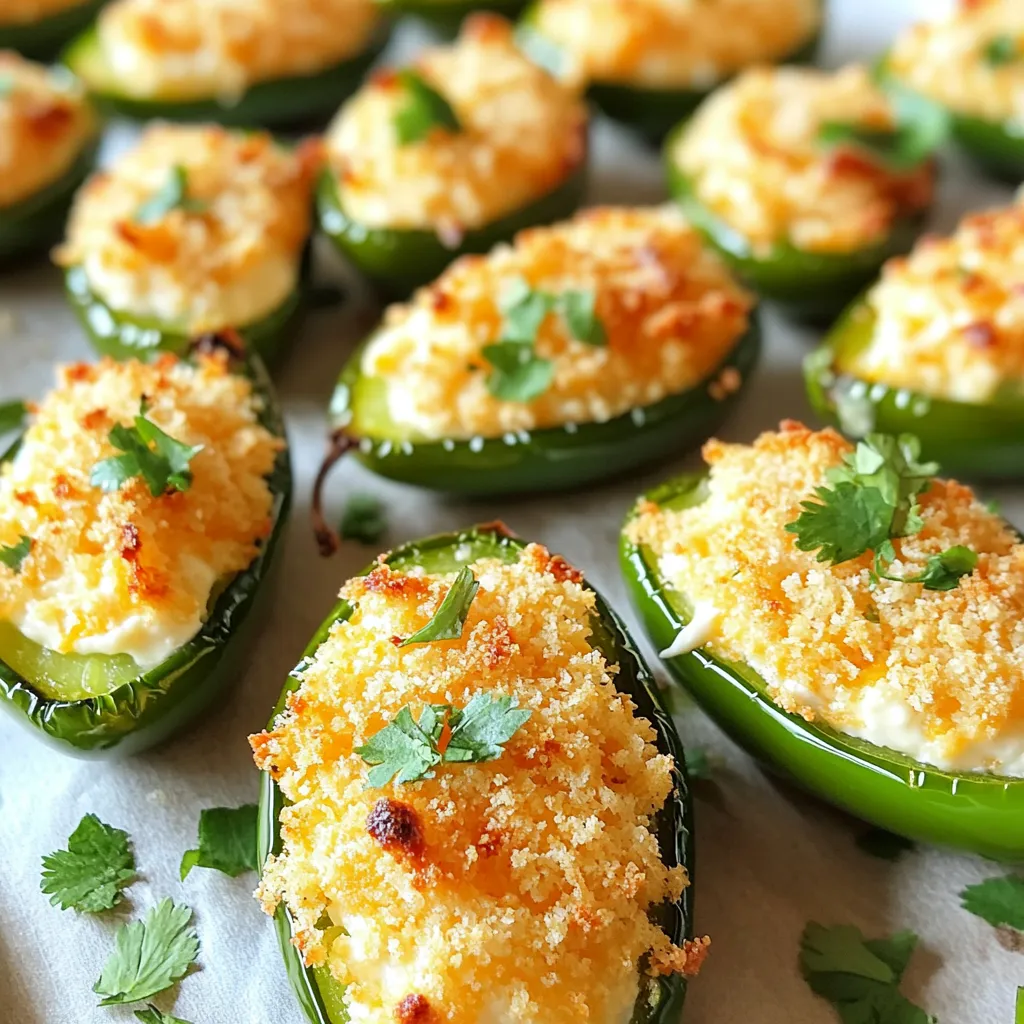 Für die perfekten Jalapeño-Popper-Bissen brauchen wir frische Zutaten. Hier sind die Hauptbestandteile: - 12 frische Jalapeño-Paprika, halbiert und entkernt - 1 Tasse Frischkäse, auf Zimmertemperatur gebracht - 1 Tasse geriebener Cheddar-Käse - ½ Tasse Panko-Brösel Diese Zutaten bilden die Basis für unseren Snack. Die Jalapeños geben Schärfe, während der Frischkäse und Cheddar für Cremigkeit sorgen. Die richtige Würze macht den Unterschied. Hier sind die Gewürze, die wir benötigen: - 1 Teelöffel Knoblauchpulver - ½ Teelöffel Zwiebelpulver - Salz und Pfeffer nach Geschmack - Kochspray Die Gewürze bringen Geschmack und Tiefe in die Füllung. Das Kochspray sorgt dafür, dass die Popper knusprig werden. Wenn Sie etwas Neues ausprobieren möchten, gibt es viele Möglichkeiten. Hier sind einige Käsesorten, die gut passen: - Gouda für einen milden Geschmack - Pepper Jack für mehr Schärfe - Feta für eine salzige Note Experimentieren Sie mit verschiedenen Käsesorten. So können Sie die Jalapeño-Popper nach Ihrem Geschmack anpassen. Zuerst nehme ich 12 frische Jalapeño-Paprika. Ich halbiere sie und entferne die Kerne. Achte darauf, Handschuhe zu tragen, um deine Hände zu schützen. Die Schärfe kommt aus den Kernen, also entferne sie gut. Dann lege ich die Jalapeños beiseite. Sie sind bereit für die Füllung. Jetzt mache ich die Käsemischung. In einer Schüssel gebe ich 1 Tasse Frischkäse und 1 Tasse geriebenen Cheddar-Käse. Dann füge ich 1 Teelöffel Knoblauchpulver und ½ Teelöffel Zwiebelpulver hinzu. Mit Salz und Pfeffer nach Geschmack würzen. Ich vermenge alles gut, bis die Mischung cremig ist. Diese Mischung fülle ich dann in die vorbereiteten Jalapeños. Ich drücke die Füllung leicht hinein, damit sie gut hält. Ich breite ½ Tasse Panko-Brösel in einer flachen Schüssel aus. Jetzt wälze ich die gefüllten Jalapeños darin und drücke leicht, damit die Brösel haften bleiben. Dann sprühe ich den Korb der Luftfritteuse leicht mit Kochspray ein. Ich lege die Jalapeños in einer einzelnen Schicht hinein und lasse Platz zwischen ihnen. Ich stelle die Luftfritteuse auf 175°C (350°F) ein und frittiere die Jalapeños für 8-10 Minuten. Sie sind fertig, wenn die Panade goldbraun ist und die Jalapeños zart sind. Ich nehme sie vorsichtig heraus und lasse sie kurz abkühlen. Optional kann ich sie mit frischem Koriander garnieren. So sehen sie schön aus und schmecken noch besser. Um die jalapeño popper bites perfekt zuzubereiten, heizen Sie die luftfritteuse immer auf. 175°C (350°F) ist ideal. Diese Temperatur sorgt für eine knusprige Panade und zarte Jalapeños. Legen Sie die gefüllten Jalapeños in einer einzigen Schicht in den Korb. So kann die Luft gut zirkulieren und Sie erhalten eine gleichmäßige Bräunung. Verwenden Sie Kochspray, um die Brösel noch knuspriger zu machen. Ein häufiger Fehler ist, die Jalapeños zu überfüllen. Es kann schwierig sein, die Füllung zu halten. Fügen Sie nur genug Füllung hinzu, um die Paprika zu füllen, ohne überzusteigen. Achten Sie darauf, die Panko-Brösel gut zu drücken, damit sie haften bleiben. Ein weiterer Fehler ist, die Jalapeños zu nah beieinander zu legen. Das verhindert eine gute Luftzirkulation und macht die Bissen matschig. Dips und Soßen machen die jalapeño popper bites noch besser! Probieren Sie einen einfachen Sauerrahm-Dip. Mischen Sie Sauerrahm mit Limettensaft und frischem Koriander. Für etwas Schärfe passt ein würziger Sriracha-Dip. Mischen Sie Mayonnaise mit Sriracha und einem Spritzer Zitronensaft. Diese Dips sind lecker und ergänzen die knusprigen Bissen perfekt. {{image_4}} Du kannst die Jalapeño-Popper ganz einfach vegetarisch machen. Statt Fleisch kannst du Gemüse verwenden. Eine leckere Option ist, schwarze Bohnen oder Mais hinzuzufügen. Diese Zutaten geben den Bissen mehr Textur und Geschmack. Denke daran, die Füllung gut zu würzen. So wird der Geschmack noch besser! Fülle die Jalapeños mit anderen Gemüsesorten wie Paprika oder Spinat. Diese bieten dir neue Aromen und Farben. Du kannst das Gemüse vorher leicht anbraten. So schmeckt es noch intensiver. Außerdem wird die Füllung schön cremig, wenn du Frischkäse und Gemüse zusammen vermengst. Wenn du es schärfer magst, füge gewürfelte Jalapeños oder scharfe Sauce hinzu. Diese Optionen bringen mehr Hitze in deine Bissen. Du kannst auch geräucherten Paprika oder Chilipulver verwenden. Diese Gewürze geben einen tollen, rauchigen Geschmack. Experimentiere mit verschiedenen Kombinationen, um deinen perfekten Jalapeño-Popper zu finden! Um Ihre Jalapeño-Popper-Bissen frisch zu halten, lassen Sie sie zuerst abkühlen. Legen Sie dann die Reste in einen luftdichten Behälter. Sie können die Bissen bis zu drei Tage im Kühlschrank aufbewahren. Wenn Sie sie richtig lagern, bleiben sie lecker und knusprig. Wenn Sie mehr Jalapeño-Popper zubereiten, können Sie sie einfrieren. Lassen Sie die gefüllten und panierten Popper zuerst abkühlen. Legen Sie sie dann auf ein Backblech und frieren Sie sie für ein bis zwei Stunden ein. Nach dem Einfrieren können Sie sie in einen Gefrierbeutel umfüllen. So bleiben sie bis zu drei Monate frisch. Um die gefrorenen Jalapeño-Popper aufzuwärmen, nehmen Sie sie einfach aus dem Gefrierbeutel. Dann legen Sie sie in die Luftfritteuse. Stellen Sie die Temperatur auf 175°C (350°F) ein. Frittieren Sie sie für etwa 10-12 Minuten, bis sie warm und knusprig sind. Diese Methode sorgt dafür, dass sie wie frisch zubereitet schmecken! Es dauert etwa 8 bis 10 Minuten, um die Jalapeño-Popper in der Luftfritteuse zu frittieren. Zuerst heizen Sie die Luftfritteuse auf 175°C vor. Dann legen Sie die gefüllten Jalapeños hinein. Achten Sie darauf, die Jalapeños in einer einzigen Schicht zu platzieren. So kann die heiße Luft gut zirkulieren und die Popper werden gleichmäßig knusprig. Ja, Sie können die Jalapeño-Popper auch im Ofen zubereiten. Heizen Sie den Ofen auf 200°C vor. Legen Sie die gefüllten Jalapeños auf ein Backblech, das mit Backpapier ausgelegt ist. Backen Sie sie für etwa 15 bis 20 Minuten, bis die Panade goldbraun ist. Die Ofenvariante ist perfekt, wenn Sie größere Mengen zubereiten möchten. Jalapeño-Popper können eine leckere, aber auch kalorienreiche Snackoption sein. Sie enthalten Käse und Brösel, was sie etwas fettreich macht. Wenn Sie jedoch die Menge an Käse und Brösel reduzieren, können Sie sie gesünder machen. Frische Jalapeños bieten zudem viele Vitamine und Antioxidantien. Sie können auch mit Gemüse füllen, um zusätzliche Nährstoffe hinzuzufügen. Jalapeño-Popper sind lecker und vielseitig. Wir haben die Hauptzutaten und Zubereitung besprochen. Ich gab Tipps für perfekte Bissen und wie man sie aufbewahrt. Variationen ermöglichen kreatives Kochen. Denke an gesunde Alternativen und spezielle Dips. Ich hoffe, diese Infos helfen dir, eigene Jalapeño-Popper zu machen. Probiere verschiedene Füllungen und Zubereitungen aus. Viel Spaß in der Küche!