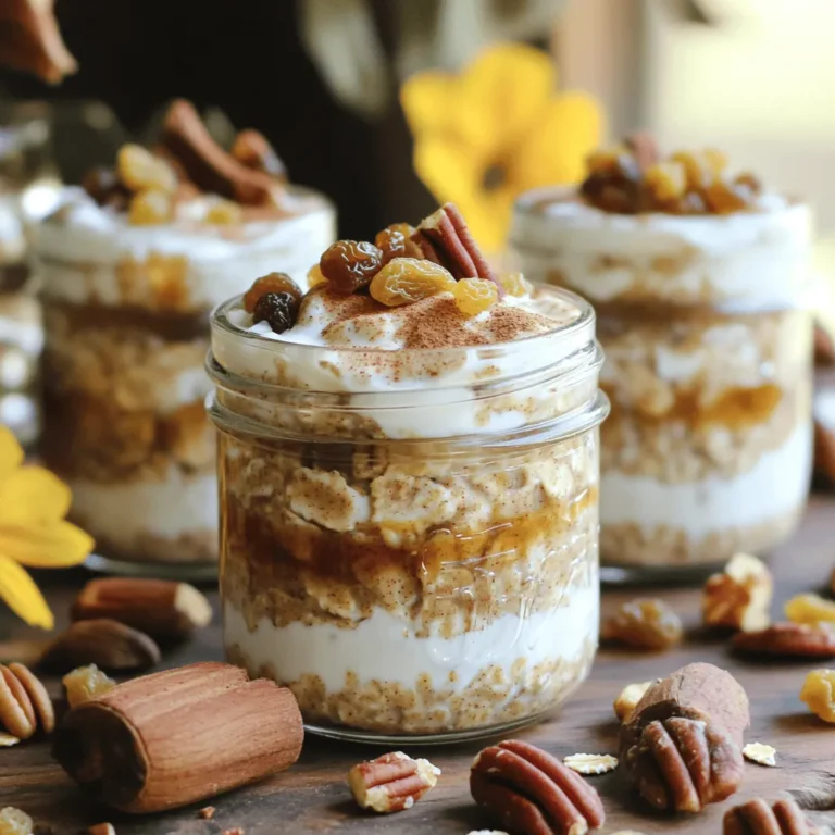 Für dieses köstliche Rezept benötigst du: - 1 Tasse Haferflocken (gerollt) - 1 Tasse Mandelmilch (oder Milch nach Wahl) - 1 Esslöffel Chiasamen - 1 Esslöffel Ahornsirup - 1 Teelöffel Vanilleextrakt - 1 Teelöffel gemahlener Zimt - 1/2 Teelöffel Muskatnuss - 1/4 Tasse griechischer Joghurt (oder pflanzlicher Joghurt) Diese Zutaten sorgen für den tollen Geschmack und die cremige Konsistenz. Um deine Zimtschnecken Über Nacht Haferflocken noch schmackhafter zu machen, kannst du hinzufügen: - 1/4 Tasse gehackte Pekannüsse oder Walnüsse - 2 Esslöffel Rosinen Diese Zutaten bringen mehr Textur und Geschmack in dein Gericht. Die Nüsse geben einen tollen Crunch, während die Rosinen eine süße Note hinzufügen. Diese Zimtschnecken Über Nacht Haferflocken sind nahrhaft und voller guter Dinge. Die Haferflocken liefern Ballaststoffe, die dich lange satt halten. Der Joghurt bietet Protein und macht die Mischung schön cremig. Die Chiasamen sind eine tolle Quelle für Omega-3-Fettsäuren. Sie helfen, die Mischung zu binden und geben dir zusätzliche Nährstoffe. Diese Kombination macht das Frühstück gesund und lecker. Beginne, indem du eine große Rührschüssel nimmst. Füge die Haferflocken, Mandelmilch, Chiasamen, Ahornsirup, Vanilleextrakt, Zimt und Muskatnuss hinzu. Rühre alles gut um, bis die Mischung gleichmäßig ist. Dies ist die Basis für deine Zimtschnecken Über Nacht Haferflocken. Diese Basis gibt dir den süßen und würzigen Geschmack, den du liebst. Nimm nun den griechischen Joghurt. Hebe ihn vorsichtig unter die Haferflockenmischung. Dies macht die Mischung cremig. Der Joghurt sorgt für die Textur, die an die Glasur einer Zimtschnecke erinnert. Du wirst den Unterschied sofort schmecken. Wenn du pflanzlichen Joghurt verwendest, bleibt die Mischung ebenfalls großartig. Verteile die Mischung gleichmäßig auf mehrere Gläser oder kleine Behälter. Schließe die Deckel gut. Stelle die Gläser über Nacht in den Kühlschrank. Dies hilft den Haferflocken, die Flüssigkeit aufzunehmen. Am Morgen sind die Haferflocken weich und bereit zum Genießen. Rühre sie gut um und füge bei Bedarf einen Schuss Milch hinzu. So bekommst du die perfekte Konsistenz. Beim Zubereiten von Zimtschnecken Über Nacht Haferflocken gibt es einige häufige Fehler. - Zu wenig Flüssigkeit: Wenn du nicht genug Milch verwendest, werden die Haferflocken hart. Achte darauf, dass die Mischung gut schwimmt. - Nicht umrühren: Wenn du die Zutaten nicht gut vermischst, bekommst du Klumpen. Rühre alles gründlich um, um eine gleichmäßige Textur zu erreichen. - Zu lange im Kühlschrank: Overnight Oats sollten nicht länger als zwei Tage im Kühlschrank bleiben. Sie können sonst ihre Frische verlieren. Die Konsistenz deiner Overnight Oats ist wichtig. Hier sind einige Tipps, um sie perfekt zu machen: - Für dickere Haferflocken: Verwende weniger Milch oder füge mehr Chiasamen hinzu. Diese quellen auf und machen die Mischung dicker. - Für dünnere Haferflocken: Gib einfach mehr Milch hinzu, bevor du sie servierst. Ein Schuss frische Milch kann Wunder wirken. - Experimentiere mit Joghurt: Verwende mehr oder weniger Joghurt, um die Cremigkeit zu erhöhen oder zu verringern. Toppings machen die Zimtschnecken Über Nacht Haferflocken noch besser. Hier sind einige Vorschläge: - Frische Früchte: Banane, Apfel oder Beeren sind lecker. Sie fügen Frische und Farbe hinzu. - Nüsse: Gehackte Pekannüsse oder Walnüsse bieten einen tollen Crunch. Sie passen super zu den Zimtaromen. - Süße Extras: Ein Spritzer Ahornsirup oder Honig macht es süßer. Eine Prise Zimt oben drauf gibt das gewisse Etwas. {{image_4}} Um dieses Rezept vegan zu machen, ersetze die Milch durch pflanzliche Milch. Mandeldrink ist eine gute Wahl. Verwende auch pflanzlichen Joghurt anstelle von griechischem Joghurt. So bleibt der Geschmack und die Cremigkeit erhalten. Diese Anpassungen machen die Overnight Oats für alle geeignet. Du kannst verschiedene Nüsse und Trockenfrüchte in dein Rezept einfügen. Mandeln oder Cashews passen gut. Füge auch verschiedene Trockenfrüchte hinzu, wie Datteln oder Cranberries. Diese Variationen bringen neue Geschmäcker und Texturen in deine Haferflocken. Du kannst die Nüsse ganz lassen oder grob hacken. Für eine köstliche Eiscreme-Variante, mische gefrorene Banane in die Haferflocken. Verwende die gleichen Zutaten, aber füge die Banane im Mixer hinzu. Das gibt eine cremige und süße Konsistenz. Das ist perfekt für heiße Tage, wenn du etwas Kaltes möchtest. Du kannst die Mischung in eine Schüssel füllen und sie einfrieren. So hast du ein leckeres, gefrorenes Frühstück! Um deine Zimtschnecken Über Nacht Haferflocken frisch zu halten, achte auf die Behälter. Verwende luftdichte Gläser oder Behälter. Das hilft, Feuchtigkeit und Gerüche fernzuhalten. Stelle sicher, dass der Deckel fest sitzt, bevor du sie in den Kühlschrank stellst. So bleibt der Geschmack und die Textur optimal. Die Haferflocken bleiben im Kühlschrank bis zu fünf Tage frisch. Nach ein paar Tagen kann die Textur weicher werden. Wenn du die Haferflocken nicht sofort isst, rühre sie gut durch. Füge bei Bedarf etwas Milch hinzu, um die Konsistenz zu verbessern. Wähle Glasbehälter, wenn möglich. Sie sind umweltfreundlich und lassen sich leicht reinigen. Du kannst auch alte Joghurtbecher oder andere Behälter verwenden. Achte darauf, dass sie sauber sind. Beschrifte die Behälter mit dem Datum, damit du weißt, wann du sie gemacht hast. So behältst du den Überblick über die Haltbarkeit. Du kannst die Haferflocken bis zu fünf Tage im Kühlschrank aufbewahren. Sie bleiben frisch und lecker. Achte darauf, die Haferflocken in einem gut verschlossenen Behälter zu lagern. So bleibt der Geschmack erhalten. Wenn du sie länger aufbewahren möchtest, kannst du die Mischung auch einfrieren. Das Auftauen ist einfach und du kannst sie dann wieder genießen. Ja, du kannst jede pflanzliche Milch verwenden, die dir gefällt. Sojamilch, Hafermilch oder Kokosmilch sind großartige Alternativen. Jede Milch gibt den Haferflocken einen anderen Geschmack. Probiere verschiedene Sorten aus, um deinen Favoriten zu finden. Achte darauf, dass die Milch ungesüßt ist, wenn du den Zuckergehalt kontrollieren möchtest. Chiasamen sind nicht unbedingt notwendig, aber sie sind sehr nützlich. Sie helfen, die Konsistenz der Haferflocken cremiger zu machen. Außerdem fügen sie Nährstoffe hinzu, die gut für dich sind. Wenn du keine Chiasamen hast, kannst du sie weglassen. Die Haferflocken werden trotzdem gut schmecken. Zimtschnecken Über Nacht Haferflocken sind einfach zuzubereiten und lecker. Wir haben die Hauptzutaten und zusätzliche Optionen betrachtet. Ich gab eine Schritt-für-Schritt-Anleitung für die Zubereitung und nannte häufige Fehler sowie Tipps. Variationen, die auch vegane Optionen umfassen, zeigen die Vielseitigkeit des Rezepts. Außerdem sind gute Lagerungshinweise wichtig, um die Frische zu bewahren. Teste die Zimtschnecken Über Nacht Haferflocken selbst. Du wirst begeistert sein!