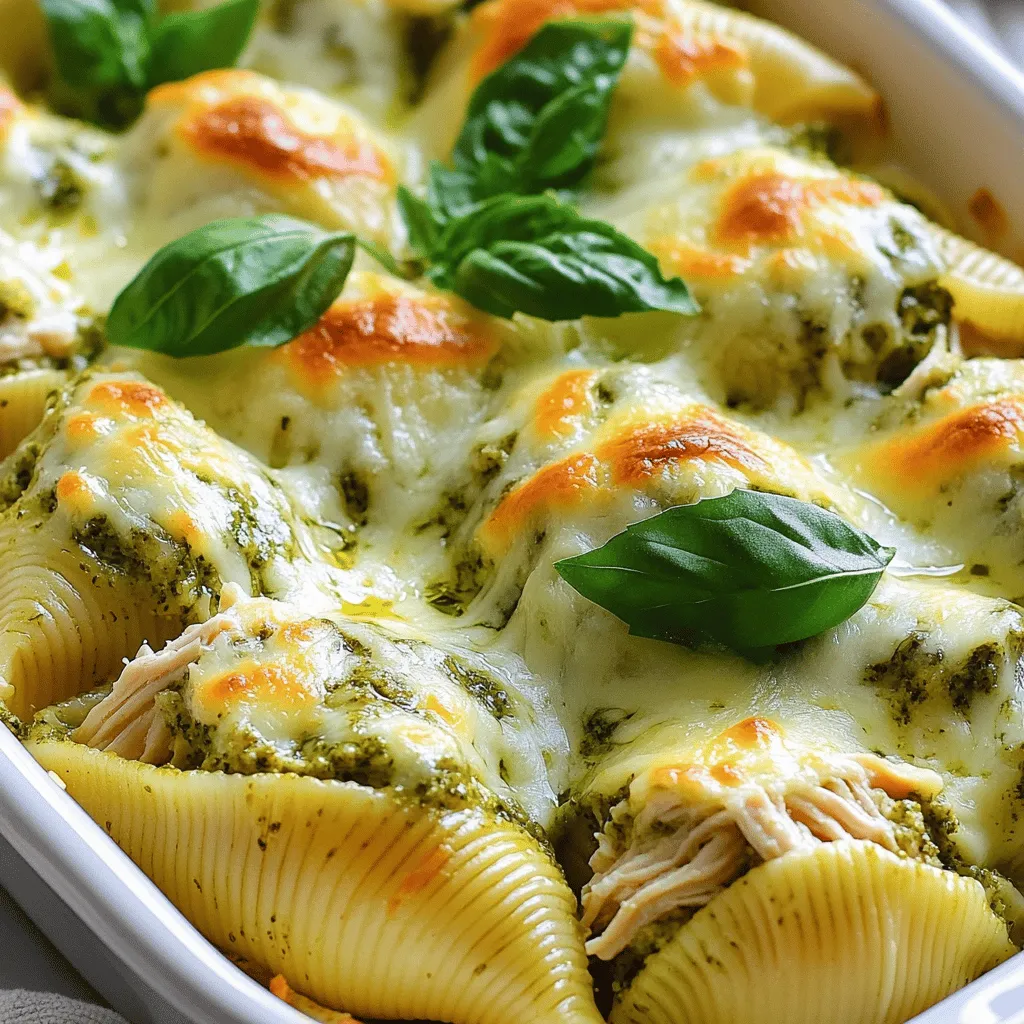 - 12 große Jumbo-Pasta-Schalen - 1 Tasse gekochtes Hühnchen, zerrupft - 1 Tasse Ricotta-Käse Die Hauptzutaten sind wichtig für den Geschmack. Jumbo-Pasta-Schalen sind groß und perfekt zum Füllen. Gekochtes Hühnchen bringt viel Geschmack und Protein. Ricotta-Käse sorgt für eine cremige Textur in der Füllung. - 1 Tasse Mozzarella-Käse, gerieben - 1/2 Tasse geriebener Parmesan-Käse - 1 Teelöffel Knoblauchpulver Käse macht das Gericht extra lecker. Mozzarella schmilzt schön und gibt eine tolle Konsistenz. Parmesan hat einen starken Geschmack, der gut passt. Knoblauchpulver fügt einen schönen, herzhaften Geschmack hinzu. - 1/2 Tasse Basilikum-Pesto - 1 Tasse Schlagsahne - Frische Basilikumblätter zur Garnitur Basilikum-Pesto ist die Seele dieses Gerichts. Es bringt frische Kräuteraromen. Schlagsahne macht die Sauce cremig und reichhaltig. Frische Basilikumblätter sind eine tolle Garnitur und bringen Farbe. - Bringe in einem großen Topf gesalzenes Wasser zum Kochen. - Lege die Jumbo-Pasta-Schalen hinein. - Koche sie al dente, etwa 8-10 Minuten. - Gieße die Schalen ab und spüle sie mit kaltem Wasser. - Stelle sie beiseite, damit sie nicht kleben. - Nimm eine große Rührschüssel. - Kombiniere das zerrupfte Hühnchen, Ricotta-Käse, die Hälfte des Mozzarella-Käses, Parmesan-Käse, Basilikum-Pesto und Knoblauchpulver. - Rühre alles gut durch. - Schmecke die Mischung mit Salz und Pfeffer ab. - Achte darauf, dass die Füllung gleichmäßig ist. - Heize den Ofen auf 190°C (375°F) vor. - Fette eine Auflaufform mit etwas Öl ein. - Fülle jede gekochte Muschel vorsichtig mit der Hühnchenmischung. - Lege die gefüllten Muscheln in die vorbereitete Auflaufform. - In einem kleinen Topf vermenge die Schlagsahne und das verbleibende Basilikum-Pesto. - Erhitze die Mischung bei mittlerer Hitze und rühre ständig, bis sie leicht eindickt. - Gieße die cremige Sauce gleichmäßig über die gefüllten Muscheln. - Streue den restlichen Mozzarella-Käse über die Auflaufform. - Decke die Form mit Aluminiumfolie ab und backe sie 25 Minuten. - Entferne die Folie und backe weitere 10-15 Minuten, bis der Käse goldbraun ist. Um die Füllung noch besser zu machen, kann man kreativ sein. Ersetze Hühnchen mit Spinat oder Pilzen. Diese Zutaten geben einen extra Geschmack. Frische Kräuter, wie Petersilie oder Thymian, bringen viel Aroma. Sie sind leicht zu finden und machen die Füllung frisch und lecker. Das Abdecken mit Folie ist wichtig. So bleibt die Feuchtigkeit in der Auflaufform. Die Pasta wird so weich und zart. Backe die Muscheln bei 190°C. Nach 25 Minuten, entferne die Folie, um den Käse knusprig zu machen. Achte darauf, dass die Backzeit in deinem Ofen variieren kann. Überprüfe die Muscheln, wenn der Käse leicht goldbraun ist. Garnieren mit frischen Kräutern macht viel aus. Es sieht schön aus und schmeckt gut. Du kannst auch einen frischen Salat oder knuspriges Brot dazu servieren. Diese Beilagen passen perfekt zu den gefüllten Muscheln. Sie machen das Gericht noch runder und schmackhafter. {{image_4}} Für eine vegetarische Variante ersetzen Sie das Hühnchen durch frisches Gemüse. Zucchini, Spinat oder Paprika passen gut. Diese Gemüse geben dem Gericht eine schöne Farbe und viel Geschmack. Sie können auch veganen Käse verwenden, um die Füllung abzurunden. So bleibt der Geschmack cremig, aber ohne tierische Produkte. Wer es gerne scharf mag, kann Gewürze oder scharfe Saucen hinzufügen. Ein Teelöffel Chili-Pulver gibt der Füllung einen tollen Kick. Experimentieren Sie mit Jalapeños oder roten Pfefferflocken für mehr Schärfe. Diese Zutaten machen die gefüllten Schalen aufregender und voller Charakter. Anstelle von Pesto gibt es viele andere Saucen, die Sie verwenden können. Tomatensauce bringt eine fruchtige Note. Alfredo-Sauce sorgt für eine besonders cremige Textur. Beide Optionen verleihen dem Gericht eine neue Dimension. Probieren Sie verschiedene Saucen aus, um Ihren Favoriten zu finden. Lagere die Reste der gefüllten Muscheln im Kühlschrank. Stelle sicher, dass du sie in einem luftdichten Behälter aufbewahrst. So bleiben sie frisch und lecker. Die Reste halten sich bis zu drei Tage. Wenn du die Muscheln länger aufbewahren möchtest, friere sie ein. Du kannst die Muscheln vor oder nach dem Backen einfrieren. Wenn du sie vor dem Backen einfrierst, lege sie einfach in die Auflaufform und decke sie gut ab. Wenn du sie nach dem Backen einfrierst, lasse sie zuerst abkühlen. Um die gefrorenen Muscheln aufzutauen, stelle sie über Nacht in den Kühlschrank. Zum Aufwärmen kannst du sie in den Ofen stellen. Backe sie bei 180°C für etwa 20-25 Minuten. So bleiben die Muscheln saftig und die Käsekruste bleibt knusprig. Die gefüllten Muscheln bleiben im Kühlschrank bis zu drei Tage frisch. Achte darauf, sie in einem luftdichten Behälter zu lagern. Wenn du sie länger aufbewahren möchtest, friere die gefüllten Muscheln ein. Im Gefrierschrank halten sie bis zu drei Monate. Vergiss nicht, sie gut zu verpacken, damit sie nicht austrocknen. Zum Auftauen lege sie einfach über Nacht in den Kühlschrank. Ja, du kannst die Füllung im Voraus zubereiten! Bereite die Mischung aus Hühnchen, Ricotta, Pesto und Gewürzen vor und bewahre sie im Kühlschrank auf. So sparst du Zeit, wenn du die Muscheln zubereitest. Du kannst die Füllung bis zu zwei Tage im Voraus machen. Achte darauf, sie in einem luftdichten Behälter zu lagern, um die Frische zu erhalten. Zu cremigen Pesto-Hühnchen gefüllten Muscheln passen viele Beilagen gut. Eine einfache grüne Salat mit einem leichten Dressing ist perfekt. Auch Knoblauchbrot oder geröstetes Gemüse passen gut dazu. Wenn du es herzhaft magst, probiere ein cremiges Risotto. Diese Beilagen ergänzen die reichen Aromen der gefüllten Muscheln ideal. Diese Anleitung hat Ihnen gezeigt, wie Sie leckere gefüllte Muscheln zubereiten. Wir haben die besten Zutaten und Schritte besprochen. Auch Variationen und Lagerungsideen wurden behandelt. Denken Sie daran, die Füllung anzupassen und zu experimentieren. So machen Sie das Gericht spannend. Genießen Sie das Kochen und teilen Sie das Rezept mit Freunden!