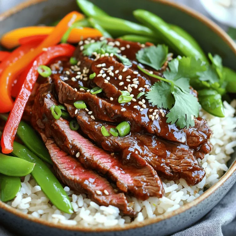 Für die Minute Hoisin Rindfleisch Reis Schalen brauchen Sie: - 450 g Flanksteak, dünn geschnitten - 2 Esslöffel Hoisinsauce - 1 Esslöffel Sojasauce - 1 Teelöffel zerdrückter Knoblauch - 1 Teelöffel geriebener Ingwer - 1 Esslöffel Pflanzenöl - 2 Tassen gekochter Jasminreis - 1 rote Paprika, dünn geschnitten - 1 Tasse Zuckerschoten, zugeschnitten - 1 Frühlingszwiebel, gehackt - Sesamsamen zum Garnieren - Frischer Koriander zum Garnieren Diese Zutaten machen das Gericht schnell und einfach. Sie finden sie leicht in jedem Supermarkt. Die Hoisinsauce gibt dem Gericht eine süße Note. Sojasauce bringt Umami und Tiefe. Knoblauch und Ingwer fügen einen tollen Geschmack hinzu. Diese Gewürze sind wichtig, um die Aromen zu verstärken. Mit dieser Kombination wird Ihr Rindfleisch saftig und lecker. Zu den Reis Schalen passen einige Beilagen gut. Sie können frisches Gemüse oder einen kleinen Salat servieren. Auch Frühlingsrollen sind eine tolle Ergänzung. Diese Beilagen machen das Essen noch bunter und gesünder. Sie steigern den Genuss und bringen mehr Vielfalt auf den Tisch. Beginne mit dem Flanksteak. Schneide es dünn. Gib das Fleisch in eine Schüssel. Füge die Hoisinsauce, Sojasauce, zerdrückten Knoblauch und geriebenen Ingwer hinzu. Mische alles gut. Lass das Fleisch etwa 10 Minuten marinieren. So nimmt es die Aromen auf und wird lecker. Erhitze das Pflanzenöl in einer großen Pfanne. Stelle die Hitze auf mittel bis hoch. Wenn das Öl heiß ist, füge das marinierte Flanksteak hinzu. Brate das Fleisch 2 bis 3 Minuten lang. Rühre ständig um, bis das Fleisch braun und gar ist. Das gibt Geschmack und macht es zart. Jetzt ist es Zeit für das Gemüse. Füge die dünn geschnittene Paprika und die Zuckerschoten in die Pfanne. Brate alles für weitere 2 bis 3 Minuten. Das Gemüse sollte zart und knackig sein. Achte darauf, dass es nicht zu weich wird. So bleibt der frische Geschmack. Während das Rindfleisch und das Gemüse garen, erhitze den gekochten Jasminreis. Teile den Reis gleichmäßig auf vier Schalen auf. Gib den Hoisin-Rindfleisch- und Gemüse-Mix darauf. Garniere mit gehackten Frühlingszwiebeln, Sesamsamen und frischem Koriander. Das sieht toll aus und schmeckt noch besser. Die Marinierzeit ist wichtig. Ich empfehle, das Flanksteak mindestens 10 Minuten zu marinieren. Dies gibt den Aromen Zeit, in das Fleisch einzuziehen. Wenn Sie mehr Geschmack wollen, lassen Sie es bis zu 30 Minuten marinieren. Du kannst das Fleisch auch über Nacht marinieren, um den Geschmack zu intensivieren. Die Gartemperatur ist entscheidend für die perfekte Textur. Ich empfehle, das Gemüse bei mittlerer bis hoher Hitze zu garen. So bleibt es knackig und behält seine Farbe. Die rote Paprika und Zuckerschoten sollten jeweils nur 2-3 Minuten garen. So bleiben sie frisch und lecker. Garnierungen machen dein Gericht besonders. Verwende frischen Koriander und gehackte Frühlingszwiebeln. Sie fügen Farbe und Geschmack hinzu. Sesamsamen sind auch großartig für einen knusprigen Biss. Sei kreativ! Du kannst auch Erdnüsse oder Chili hinzufügen, um das Gericht interessanter zu gestalten. {{image_4}} Wenn du kein Fleisch magst, probiere Tofu. Tofu hat einen milden Geschmack. Schneide ihn in kleine Würfel. Mariniere ihn gleich wie das Rindfleisch. Verwende die gleiche Menge Hoisinsauce und Sojasauce. Brate den Tofu in der Pfanne, bis er knusprig ist. Er wird die Aromen gut aufnehmen. Füge das Gemüse wie gewohnt hinzu. Diese Variante ist gesund und lecker. Du kannst das Gemüse nach deinem Geschmack anpassen. Verwende Brokkoli, Karotten oder Mangold. Diese Gemüsesorten bringen neue Farben und Texturen. Schneide sie in kleine Stücke, damit sie schnell garen. Brate sie mit dem Rindfleisch oder Tofu. Du kannst auch gefrorenes Gemüse nutzen. Das ist eine schnelle und einfache Lösung, wenn du wenig Zeit hast. Es gibt viele Möglichkeiten, den Geschmack zu ändern. Probiere Teriyaki-Sauce oder süße Chilisauce. Diese Saucen geben einen anderen Kick. Du kannst auch frische Kräuter wie Basilikum oder Minze hinzufügen. Diese Kräuter bringen frische Aromen ins Gericht. Experimentiere mit Gewürzen wie Chili oder schwarzem Pfeffer. So machst du das Gericht nach deinem Geschmack. Um die Reste frisch zu halten, lege sie in einen luftdichten Behälter. Achte darauf, dass das Gericht vollständig abgekühlt ist, bevor du es verpackst. So vermeidest du Kondenswasser, das die Textur beeinträchtigen kann. Du kannst die Reste bis zu drei Tage im Kühlschrank aufbewahren. Wenn du das Gericht aufwärmen möchtest, benutze eine Mikrowelle oder eine Pfanne. In der Mikrowelle erhitzt du es in kurzen Intervallen, um ein Überkochen zu verhindern. In der Pfanne kannst du etwas Öl hinzufügen. Erhitze das Gericht bei mittlerer Hitze, bis es gleichmäßig warm ist. Die Haltbarkeit im Kühlschrank beträgt drei Tage. Achte darauf, dass die Reste gut verschlossen sind. Wenn du das Gericht länger aufbewahren möchtest, friere es ein. So bleibt der Geschmack bis zu drei Monate erhalten. Zum Auftauen, lasse das Gericht über Nacht im Kühlschrank. Um mehr Portionen zu machen, verdopple einfach die Zutaten. Du brauchst mehr Flanksteak, Hoisinsauce und Gemüse. Achte darauf, genügend Jasminreis bereitzustellen. Wenn du die Menge erhöhst, plane auch mehr Zeit zum Kochen ein. Es ist wichtig, dass du die Pfanne nicht überfüllst. So bleibt alles gleichmäßig gar. Ja, du kannst vorgekochten Reis nutzen. Das spart Zeit und macht das Gericht noch schneller. Achte darauf, den Reis gut zu erhitzen. Du kannst ihn in der Mikrowelle oder in einer Pfanne aufwärmen. Füge etwas Wasser hinzu, damit der Reis nicht austrocknet. So bleibt er locker und lecker. Zu den Minute Hoisin Rindfleisch Reis Schalen passen viele Beilagen. Hier sind einige tolle Ideen: - Salat: Ein frischer Gurkensalat bringt eine knusprige Note. - Frühlingsrollen: Diese sind knusprig und füllen gut. - Gedämpftes Gemüse: Für mehr Vitamine und Geschmack. - Suppe: Eine leichte Misosuppe ergänzt das Gericht perfekt. Wähle die Beilagen, die dir am besten gefallen! Dieses Rezept für Hoisin Rindfleisch Reis Schalen bietet viele leckere Möglichkeiten. Wir haben die Hauptzutaten, die Marinade und die Zubereitungsschritte betrachtet. Tipps wie die perfekte Marinierzeit und die besten Gemüsesorten helfen Ihnen, das Gericht zu verbessern. Auch Variationen mit Tofu und anderen Saucen sind möglich. Denken Sie an die richtige Lagerung und Aufwärmoptionen für Reste. Genießen Sie Ihr Essen und experimentieren Sie mit diesen Ideen. Kochen macht Spaß, und ich hoffe, Sie probieren es bald aus!