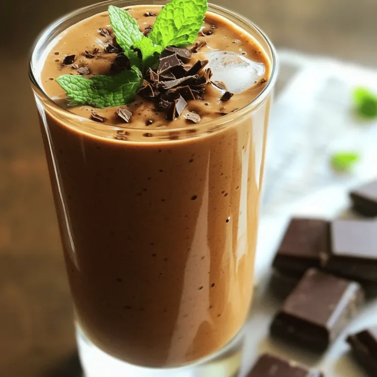 - 240 ml ungesüßte Mandelmilch - 1 Messlöffel Schokoladen-Protein-Pulver - 1/2 reife Banane Die Hauptzutaten machen den Shake cremig und nahrhaft. Ungesüßte Mandelmilch gibt einen milden Geschmack und eine leckere Basis. Das Schokoladen-Protein-Pulver liefert wichtige Proteine, die helfen, Muskeln aufzubauen. Die Banane bringt natürliche Süße und macht den Shake sämig. - 60 ml frische Minzblätter - 1 Esslöffel Chiasamen - 1 Esslöffel ungesüßtes Kakaopulver Frische Minzblätter fügen einen tollen Frischekick hinzu. Chiasamen sind kleine Nährstoffbomben, die Ballaststoffe und Omega-3-Fettsäuren bieten. Ungesüßtes Kakaopulver verstärkt den Schokoladengeschmack und sorgt für einen tiefen, schokoladigen Genuss. - 1 Teelöffel Pfefferminzextrakt - 1-2 Teelöffel Honig oder Ahornsirup - Garnituren (Schokoladenspäne, Minzblätter) Pfefferminzextrakt verstärkt den Minzgeschmack und gibt einen extra Frischekick. Wenn du mehr Süße magst, füge Honig oder Ahornsirup hinzu. Schokoladenspäne und frische Minzblätter als Garnitur machen den Shake nicht nur hübsch, sondern auch noch leckerer. Zuerst messen wir alle Zutaten. Das ist wichtig für den besten Geschmack. Nimm 240 ml ungesüßte Mandelmilch. Dann nimm einen Messlöffel Schokoladen-Protein-Pulver. Füge 1/2 reife Banane hinzu. Nimm 60 ml frische Minzblätter. Vergiss nicht 1 Esslöffel Chiasamen und 1 Esslöffel ungesüßtes Kakaopulver. Ein Teelöffel Pfefferminzextrakt rundet alles ab. Nimm auch 120 ml Eiswürfel für die Kühle. Optional kannst du 1-2 Teelöffel Honig oder Ahornsirup hinzufügen. Das macht den Shake süßer. Wähle einen Hochleistungs-Mixer. Er hilft, alle Zutaten gut zu vermischen. Gib alle Zutaten in den Mixer. Beginne mit der Mandelmilch, gefolgt vom Protein-Pulver. Füge die Banane und die Minzblätter hinzu. Dann kommen die Chiasamen, das Kakaopulver und der Pfefferminzextrakt. Zum Schluss die Eiswürfel. Mixe alles auf hoher Stufe. Das dauert etwa 30 bis 60 Sekunden. Prüfe die Konsistenz. Wenn der Shake zu dick ist, füge mehr Mandelmilch hinzu. Mixe erneut, bis alles glatt ist. Jetzt kosten wir den Shake. Wenn du mehr Süße möchtest, füge Honig oder Ahornsirup hinzu. Mixe kurz, um die Süße zu verteilen. Gieße den Shake in ein hohes Glas. Garnieren ist wichtig! Nutze Schokoladenspäne und frische Minzblätter. So sieht dein Shake toll aus und schmeckt noch besser. Um die perfekte Konsistenz zu erzielen, ist es wichtig, die richtige Menge Flüssigkeit zu nutzen. Wenn Ihr Shake zu dick ist, fügen Sie einfach einen kleinen Schuss Mandelmilch hinzu. Mixen Sie erneut, bis die gewünschte Konsistenz erreicht ist. Manchmal kann das Eis auch den Shake dicker machen. Wenn dies passiert, heißt es: Geduld haben und einfach mehr Flüssigkeit hinzufügen. Jeder hat einen anderen Geschmack, daher ist es gut, die Süße anzupassen. Sie können Honig oder Ahornsirup verwenden, um die Süße zu erhöhen. Beginnen Sie mit einem Teelöffel und kosten Sie den Shake. Fügen Sie nach Belieben mehr hinzu. So finden Sie die perfekte Balance. Ein Hochleistungsmixer macht eine große Unterschied. Er sorgt für eine glattere Textur und vermischt die Zutaten gleichmäßig. Wenn Sie keinen Hochleistungsmixer haben, ist das auch in Ordnung. Ein normaler Mixer kann ebenfalls funktionieren. Mischen Sie einfach länger, um eine ähnliche Konsistenz zu erreichen. {{image_4}} Du kannst deinen Mint Chocolate Chip Protein Shake ganz einfach anpassen. Wenn du Vanille oder Erdbeer-Protein-Pulver verwendest, erhältst du einen neuen Geschmack. Diese Optionen sind ebenfalls lecker und nahrhaft. Ein Austausch von Kakaopulver gegen einen anderen Geschmack ist auch möglich. Probiere zum Beispiel Carob oder sogar Erdnussbutter. So wird der Shake noch interessanter. Es gibt viele Wege, deinen Shake noch gesünder zu machen. Du kannst grüne Superfoods wie Spinat oder Spirulina hinzufügen. Diese geben dir eine extra Portion Vitamine. Eine weitere gute Idee ist, Haferflocken oder Joghurt hinzuzufügen. Hafer machen deinen Shake sättigender. Joghurt sorgt für eine cremige Konsistenz und mehr Proteine. Wenn du glutenfrei lebst, ist das kein Problem. Alle Zutaten sind glutenfrei. Für eine vegane Version kannst du pflanzliches Protein-Pulver wählen. Achte darauf, dass auch der Joghurt pflanzlich ist, falls du ihn verwendest. Eine Low-Carb-Version kannst du machen, indem du die Banane weglässt oder sie durch Avocado ersetzt. Das sorgt für eine cremige Textur ohne viele Kohlenhydrate. Der Minz-Schokoladen-Proteinshake bleibt frisch, wenn du ihn gut kühlst. Er hält sich im Kühlschrank etwa 24 Stunden. Wenn du ihn für unterwegs machen willst, nutze eine isolierte Flasche. So bleibt er frisch und kühl. Meal Prep ist einfach. Bereite eine größere Menge zu und teile sie in Portionen auf. So hast du immer einen schnellen Snack bereit. Du kannst deinen Proteinshake auch einfrieren. Das ist eine tolle Möglichkeit, Reste zu nutzen. Fülle den Shake in einen gefrierfesten Behälter. Lass etwas Platz oben, da der Shake beim Gefrieren ausdehnt. Wenn du ihn wieder verwenden willst, lasse ihn einfach über Nacht im Kühlschrank auftauen. Wenn du Zutaten übrig hast, gibt es viele Möglichkeiten zur Wiederverwendung. Zum Beispiel kannst du die frischen Minzblätter in einen Salat geben oder die Chiasamen in Joghurt mischen. Du kannst auch einen Smoothie mit einer Banane und etwas Spinat machen. Dies gibt dir zusätzliche Nährstoffe. Dieser Shake hat etwa 250 Kalorien pro Portion. Hier sind die Nährwertangaben: - Ungesüßte Mandelmilch (240 ml): 30 Kalorien - Schokoladen-Protein-Pulver (1 Messlöffel): 120 Kalorien - Reife Banane (1/2 Stück): 55 Kalorien - Frische Minzblätter (60 ml): 5 Kalorien - Chiasamen (1 Esslöffel): 60 Kalorien - Ungesüßtes Kakaopulver (1 Esslöffel): 10 Kalorien - Pfefferminzextrakt (1 Teelöffel): 0 Kalorien - Eiswürfel (120 ml): 0 Kalorien - Honig oder Ahornsirup (1-2 Teelöffel): 20 Kalorien (optional) Ja, du kannst den Shake ohne Banane machen. Die Banane gibt dem Shake eine cremige Textur und Süße. Hier sind einige Alternativen: - Avocado: Macht den Shake cremig und fügt gesunde Fette hinzu. - Datteln: Sorgt für natürliche Süße. Verwende 1-2 entsteinte Datteln. - Joghurt: Gibt eine dickere Konsistenz und zusätzlichen Geschmack. Nutze pflanzlichen Joghurt für eine vegane Option. Ja, der Shake ist vegan, wenn du die richtigen Zutaten verwendest. Achte darauf, dass dein Schokoladen-Protein-Pulver pflanzlich ist. Die anderen Zutaten sind auch vegan. Hier ist eine kurze Liste: - Ungesüßte Mandelmilch: Pflanzlich - Schokoladen-Protein-Pulver: Wähle eine vegane Marke - Banane: 100% pflanzlich - Minzblätter, Chiasamen, Kakaopulver: Alle vegan Mit dieser Auswahl kannst du sicher sein, dass dein Shake vegan und lecker ist. In diesem Artikel haben wir die Zutaten und die Zubereitung eines leckeren Proteinshakes erkundet. Wir haben uns die Hauptzutaten wie ungesüßte Mandelmilch, Schokoladen-Protein-Pulver und Bananen angesehen. Dann haben wir die Mixanleitung, Tipps zur Konsistenz und Variationen behandelt. Probieren Sie es aus und passen Sie den Shake nach Ihrem Geschmack an. So können Sie Ihren eigenen gesunden und nahrhaften Shake kreieren, der zu Ihrem Lebensstil passt.