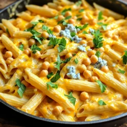 - 225 g Pasta nach Wahl (Penne oder Fusilli sind ideal) - 1 Dose (425 g) Kichererbsen, abgetropft und abgespült - 240 ml Gemüsebrühe - 240 ml Milch (Milch oder pflanzlich) - 120 ml Buffalo-Sauce (nach Geschmack anpassen) - 240 g Frischkäse (oder veganer Frischkäse) - 120 g geriebener Cheddar-Käse (oder veganer Käse) - 1 Esslöffel Olivenöl - 2 Knoblauchzehen, gehackt - 1 Teelöffel Zwiebelpulver - Salz und Pfeffer nach Geschmack - Frische Petersilie, gehackt (zum Garnieren) - Geschnittene Frühlingszwiebeln oder zerbröselter Blauschimmelkäse als Topping Ich liebe es, mit einfachen Zutaten großartige Gerichte zu zaubern. Diese Pasta vereint Geschmack und Schnelligkeit. Kichererbsen geben Protein und Textur. Die Buffalo-Sauce sorgt für einen tollen Kick. Wenn Sie vegane Optionen bevorzugen, wählen Sie einfach die entsprechenden Produkte. Frischkäse und Cheddar-Käse machen die Sauce cremig und lecker. Frische Kräuter und Toppings fügen die perfekte Note hinzu. Zuerst sammeln wir alle Zutaten. Hier ist, was du brauchst: - 225 g Pasta (Penne oder Fusilli) - 1 Dose Kichererbsen (425 g), abgetropft und abgespült - 240 ml Gemüsebrühe - 240 ml Milch (oder pflanzlich) - 120 ml Buffalo-Sauce - 240 g Frischkäse (oder vegan) - 120 g geriebener Cheddar-Käse (oder vegan) - 1 Esslöffel Olivenöl - 2 Knoblauchzehen, gehackt - 1 Teelöffel Zwiebelpulver - Salz und Pfeffer nach Geschmack - Frische Petersilie, gehackt - Optional: Frühlingszwiebeln oder Blauschimmelkäse Jetzt kannst du alles bereitstellen. Das macht das Kochen leichter. Erhitze das Olivenöl in einem großen Topf bei mittlerer Hitze. Füge den gehackten Knoblauch hinzu. Brate ihn 1-2 Minuten lang, bis er duftet, aber nicht bräunt. Dann rühre die Kichererbsen und das Zwiebelpulver ein. Lass alles 2-3 Minuten garen. Die Kichererbsen nehmen so mehr Geschmack auf. Jetzt gib die Pasta, Gemüsebrühe, Milch und Buffalo-Sauce in den Topf. Rühre gut um. Achte darauf, dass die Pasta in der Flüssigkeit ist. Bringe die Mischung zum sanften Kochen. Reduziere die Hitze auf niedrig und decke den Topf ab. Lass alles 10-12 Minuten köcheln. Rühre hin und wieder um. Die Pasta soll al dente sein und die meiste Flüssigkeit sollte absorbiert sein. Sobald die Pasta gar ist, reduziere die Hitze auf sehr niedrig. Gib den Frischkäse und den geriebenen Cheddar-Käse in den Topf. Rühre ständig um, bis die Käsesorten schmelzen und die Sauce cremig wird. Wenn du es schärfer magst, füge mehr Buffalo-Sauce hinzu. Probiere die Sauce und passe die Würze mit Salz und Pfeffer an. Ist die Sauce zu dick? Füge einen Schuss Milch oder Brühe hinzu, bis die Konsistenz stimmt. Nimm den Topf vom Herd und lass ihn ein paar Minuten ruhen. Serviere das Gericht warm, garniert mit frischer Petersilie und optionalen Toppings. Um die Sauce perfekt cremig zu machen, achte darauf, die Käsesorten gut zu schmelzen. Wenn die Sauce zu dick ist, füge einfach einen Schuss Milch oder Brühe hinzu. Rühre ständig, bis alles gut vermischt ist. Die Hitze sollte niedrig sein, damit nichts anbrennt. So verhinderst du Klumpenbildung und erhältst eine glatte, leckere Sauce. Die Schärfe der Buffalo-Sauce kann leicht angepasst werden. Wenn du es milder magst, beginne mit weniger Sauce. Du kannst später mehr hinzufügen, um die Schärfe zu erhöhen. Probiere die Mischung, während du kochst. So findest du die perfekte Balance für deinen Geschmack. Für einen extra Kick kannst du auch etwas Cayennepfeffer hinzufügen. Ein häufiger Fehler ist, die Pasta zu lange zu kochen. Achte darauf, dass die Pasta al dente bleibt. So bleibt die Textur gut. Auch das Hinzufügen der Käsesorten zu früh kann die Sauce klumpig machen. Warte, bis die Pasta gar ist. Und vergiss nicht, während des Kochens regelmäßig umzurühren, um ein Anhaften zu verhindern. {{image_4}} Du kannst dieses Gericht leicht vegan machen. Tausche einfach die Milch gegen pflanzliche Milch aus. Nutze veganen Frischkäse und veganen Käse. Diese Optionen geben dir die gleiche cremige Textur. Achte darauf, die Buffalo-Sauce zu wählen, die vegan ist. So bleibt der Geschmack toll und das Gericht ist noch leckerer. Wenn du mehr Protein hinzufügen möchtest, sind Kichererbsen eine großartige Wahl. Du kannst auch gebratene Tofuwürfel oder Linsen hinzufügen. Diese Optionen machen das Gericht nahrhafter. Eine weitere Idee sind gehackte Nüsse oder Samen. Sie bringen einen schönen Crunch und zusätzliches Protein. Für eine glutenfreie Version wähle glutenfreie Pasta. Es gibt viele Sorten, die ganz lecker sind. Achte darauf, dass die Brühe und die Sauce ebenfalls glutenfrei sind. So kannst du dieses Gericht ohne Sorgen genießen. Du kannst die Reste von der One Pot Creamy Buffalo Chickpea Pasta in einem luftdichten Behälter aufbewahren. Stelle sicher, dass der Behälter gut verschlossen ist, damit die Pasta frisch bleibt. Im Kühlschrank hält sie sich bis zu drei Tage. Vor dem Servieren solltest du die Pasta gut umrühren. Wenn du mehr Pasta zubereitet hast und sie nicht sofort essen möchtest, friere sie ein. Verwende einen gefriersicheren Behälter oder Gefrierbeutel. So bleibt die Pasta bis zu drei Monate frisch. Achte darauf, möglichst viel Luft aus dem Beutel zu entfernen. So verhinderst du Gefrierbrand. Um die Pasta aufzuwärmen, verwende einen Topf oder die Mikrowelle. Wenn du sie im Topf erwärmst, gebe etwas Milch oder Brühe hinzu. Das macht die Sauce wieder cremig. Du kannst die Pasta auch in der Mikrowelle aufwärmen. Stelle sicher, dass du sie abdeckst, damit sie nicht austrocknet. Rühre die Pasta gelegentlich um, damit sie gleichmäßig warm wird. Die Zubereitung dauert insgesamt nur 25 Minuten. Die Vorbereitungszeit beträgt etwa 10 Minuten. Das Kochen der Pasta und Kichererbsen dauert dann 15 Minuten. So hast du schnell ein leckeres Gericht. Ja, du kannst andere Pastasorten verwenden. Penne oder Fusilli sind besonders gut geeignet. Du kannst auch Vollkorn- oder glutenfreie Pasta wählen. Achte darauf, die Kochzeit je nach Pasta anzupassen. Um die Schärfe zu reduzieren, verwende weniger Buffalo-Sauce. Du kannst auch mehr Milch oder Frischkäse hinzufügen. Diese Zutaten machen das Gericht cremiger und milder. Ein Schuss Zitronensaft kann ebenfalls helfen, die Schärfe auszugleichen. Dieses Rezept vereint einfache Zutaten wie Kichererbsen, Pasta und Käse. Die Schritt-für-Schritt-Anleitung macht das Kochen leicht. Mit Tipps zur perfekten Sauce und Variationen wie veganen Optionen steigern wir den Genuss. Lagern Sie Reste richtig, um die Frische zu erhalten. Denken Sie daran, dass Anpassungen dem Gericht eine persönliche Note geben. Kochen macht Spaß und jedes Gericht wird besser mit Ihrem eigenen Stil. Entdecken Sie die Freude am Kochen und probieren Sie es selbst!