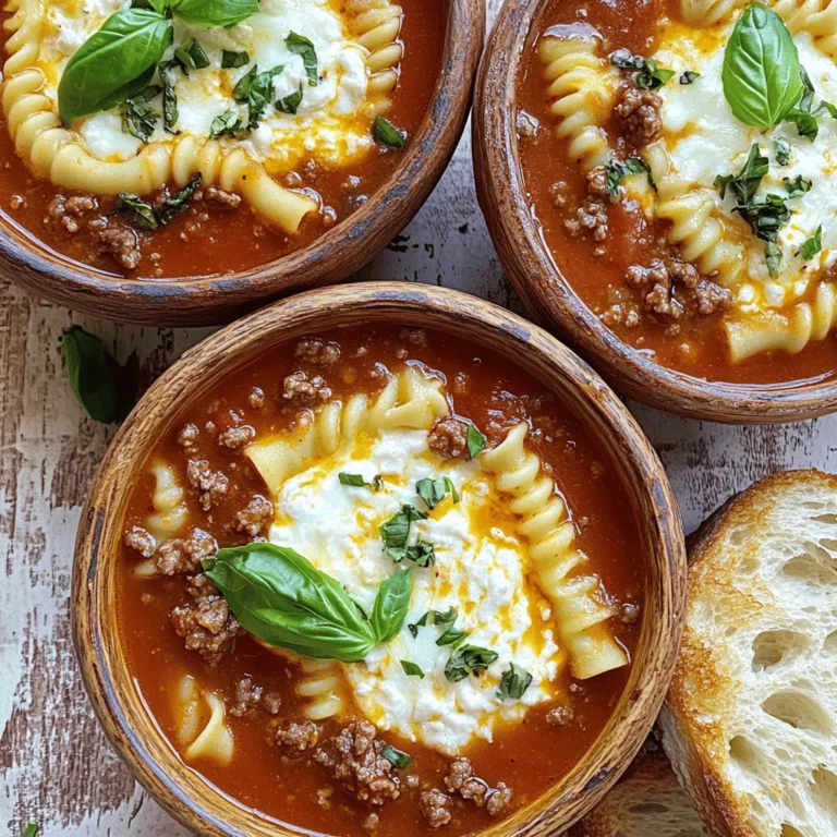 Für eine leckere Lasagna Suppe brauchst du einige Hauptzutaten: - 450 g Rinder- oder Putenhackfleisch - 1 mittelgroße Zwiebel, gewürfelt - 3 Knoblauchzehen, gehackt - 1 Dose (800 g) zerdrückte Tomaten - 1 Liter Gemüse- oder Hühnerbrühe - 1 Dose (425 g) Tomatensauce - 8 Lasagne-Nudeln, zerbrochen in kleinere Stücke Diese Zutaten bilden die Basis für deine herzhafte Suppe. Das Hackfleisch gibt der Suppe einen reichhaltigen Geschmack. Die Zwiebel und der Knoblauch bringen Aroma und Tiefe. Um die Aromen zu verstärken, fügen wir Gewürze und Kräuter hinzu: - 2 Teelöffel getrocknete italienische Kräuter - 1 Teelöffel Salz - 1/2 Teelöffel schwarzer Pfeffer Diese Gewürze sind wichtig. Sie geben deiner Suppe den typischen Lasagna-Geschmack. Die italienischen Kräuter bringen frische Noten und harmonieren gut mit den Tomaten. Für das Topping kannst du folgende Zutaten verwenden: - 240 g Ricotta-Käse - 150 g geriebener Mozzarella-Käse - Frisches Basilikum, zur Garnitur Ricotta macht die Suppe cremig. Der Mozzarella schmilzt schön und gibt eine leckere Textur. Das frische Basilikum sorgt für Farbe und frischen Geschmack. Es macht die Suppe nicht nur lecker, sondern auch hübsch. Zuerst erhitze eine Pfanne auf mittlerer Hitze. Füge das Hackfleisch hinzu, egal ob Rind oder Pute. Brate es an, bis es gut durchgegart ist. Das dauert etwa 5 bis 7 Minuten. Während das Fleisch brät, würfele die Zwiebel. Gib die Zwiebel in die Pfanne, wenn das Fleisch fast fertig ist. Rühre alles gut um. Jetzt kommt der Knoblauch. Hacke drei Zehen und füge sie hinzu. Lass es für 1-2 Minuten braten. Der Duft wird köstlich sein! Wenn zu viel Fett in der Pfanne ist, gieße es ab. Jetzt ist es Zeit für den Slow Cooker. Übertrage die gebratene Fleisch-Zwiebel-Mischung in den Slow Cooker. Füge die zerdrückten Tomaten, die Brühe und die Tomatensauce hinzu. Streue die italienischen Kräuter, Salz und Pfeffer darüber. Rühre alles gut um, damit die Aromen sich verbinden. Setze den Deckel auf und stelle den Slow Cooker auf niedrige Stufe. Lass die Suppe 6-8 Stunden garen oder auf hoher Stufe für 4 Stunden. Ungefähr 30 Minuten vor dem Servieren, breche die Lasagne-Nudeln in kleinere Stücke. Gib sie in den Slow Cooker und rühre sie gut ein. Nach 20-30 Minuten sind die Nudeln weich. Jetzt kommt der Ricotta-Käse dazu. Rühre ihn unter die Suppe. Füge auch die Hälfte des Mozzarella-Käses hinzu. Rühre weiter, bis alles cremig ist. Schmecke die Suppe ab. Wenn nötig, würze sie nach. Koche sie weiter, bis sie heiß ist. Serviere die Suppe in Schalen und garniere sie mit dem restlichen Mozzarella und frischem Basilikum. Um die Kochzeit für deine Lasagna Suppe zu optimieren, achte auf die Temperatur. Garen auf niedriger Stufe dauert 6 bis 8 Stunden. Auf hoher Stufe benötigt es nur 4 Stunden. Wenn du wenig Zeit hast, wähle die hohe Stufe. So bleibt der Geschmack jedoch stark. Um die Konsistenz zu verbessern, füge die Lasagne-Nudeln erst 30 Minuten vor dem Ende hinzu. Das sorgt dafür, dass sie nicht zu weich werden. Ein weiterer Tipp ist, die Brühe nach Bedarf anzupassen. Füge mehr Brühe hinzu, wenn die Suppe zu dick wird. Das hält den Geschmack frisch und intensiv. Die Garnitur macht viel aus. Ich empfehle, frisch geriebenen Parmesan über die Suppe zu streuen. Frisches Basilikum gibt einen tollen Duft und Geschmack. Du kannst auch einen Spritzer Olivenöl hinzufügen. Das sorgt für einen reichhaltigen Geschmack. Serviere dazu knuspriges Knoblauchbrot. So hast du eine perfekte Kombination. {{image_4}} Wenn du eine vegetarische Variante der Lasagna Suppe möchtest, ist das ganz einfach. Du kannst das Hackfleisch durch eine Mischung aus Gemüse ersetzen. Zucchini, Pilze und Spinat passen gut. Diese Gemüse geben der Suppe Geschmack und Textur. Du kannst auch Linsen oder Kichererbsen hinzufügen. Sie bringen Protein und machen die Suppe noch nahrhafter. Für Allergien kannst du die Lasagna Suppe leicht anpassen. Wenn du glutenfrei essen musst, nutze glutenfreie Lasagne-Nudeln. Du kannst auch die Brühe durch eine glutenfreie Version ersetzen. Für Milchallergien kannst du pflanzliche Käsesorten wie Mandel- oder Sojakäse verwenden. So bleibt der cremige Geschmack erhalten, ohne Allergene. Käse macht die Lasagna Suppe besonders lecker. Du kannst verschiedene Käsesorten verwenden, um neue Geschmäcker zu entdecken. Probiere Feta für einen salzigen Kick oder Gouda für eine rauchige Note. Auch Parmesan passt gut und verstärkt den Geschmack. Mische verschiedene Käsesorten, um deine eigene Kreation zu schaffen. Um die Lasagna Suppe frisch zu halten, lass sie zuerst abkühlen. Fülle sie dann in einen luftdichten Behälter. Du kannst die Suppe im Kühlschrank bis zu fünf Tage aufbewahren. Für längere Lagerung friere die Suppe in portionierten Behältern ein. So bleibt sie bis zu drei Monate gut. Um die Suppe aufzuwärmen, nimm sie aus dem Kühlschrank oder Gefrierschrank. Erhitze sie in einem Topf bei mittlerer Hitze. Rühre die Suppe regelmäßig um, damit sie gleichmäßig warm wird. Falls sie zu dick ist, füge etwas Brühe oder Wasser hinzu. Du kannst die Suppe auch in der Mikrowelle erwärmen. Stelle sicher, dass du sie abdeckst, um Spritzer zu vermeiden. Die Qualität der Lasagna Suppe bleibt am besten, wenn du sie frisch isst. Nach dem Kühlen oder Einfrieren kann sich die Textur leicht verändern. Die Nudeln können weicher werden. Der Geschmack bleibt jedoch lecker und herzhaft. Achte darauf, die Suppe vor dem Verzehr auf Geruch und Aussehen zu prüfen. Wenn sie seltsam riecht oder anders aussieht, wirf sie weg. Ja, du kannst die Lasagna Suppe im Schnellkochtopf machen. Die Zeit wird viel kürzer. Du brätst das Hackfleisch und die Zwiebel wie im Slow Cooker. Dann gibst du alles in den Schnellkochtopf. Stelle ihn auf hohen Druck und koche die Suppe für etwa 10 Minuten. Lass den Druck dann langsam ab. Füge die Lasagne-Nudeln und den Käse wie gewohnt hinzu. So sparst du Zeit, aber die Suppe bleibt lecker. Zu dieser Lasagna Suppe passen viele Beilagen. Hier sind einige gute Ideen: - Knuspriges Knoblauchbrot: Es ergänzt die Suppe perfekt. - Frischer Salat: Ein leichter Salat bringt Frische in das Gericht. - Parmesanbrot: Dieses Brot passt gut zu den Aromen. - Gedämpftes Gemüse: Brokkoli oder grüne Bohnen sind auch eine gute Wahl. Diese Beilagen machen deine Mahlzeit noch besser und abwechslungsreicher. Um die Suppe würziger zu machen, gibt es viele einfache Wege. Hier sind einige Vorschläge: - Füge mehr Knoblauch hinzu: Ein bisschen mehr Knoblauch bringt einen tollen Geschmack. - Verwende scharfen Paprika: Dies gibt einen zusätzlichen Kick. - Experimentiere mit anderen Kräutern: Oregano oder Thymian können neue Aromen bringen. - Füge rote Pfefferflocken hinzu: Diese geben Hitze und Geschmack. Probiere diese Tipps aus und finde heraus, was dir am besten schmeckt! Die Lasagna Suppe ist einfach und lecker. Wir haben die wichtigsten Zutaten, Gewürze und Kräuter durchgesehen. Ich habe dir eine Schritt-für-Schritt-Anleitung zum Kochen gezeigt, die leicht zu folgen ist. Tipps helfen dir, den Geschmack und die Konsistenz zu verbessern. Variationen für Vegetarier und Allergien erweitern die Möglichkeiten. Auch die Aufbewahrung wurde behandelt, damit nichts verloren geht. Mit diesem Wissen kannst du jetzt deine eigene, köstliche Lasagna Suppe zaubern. Viel Spaß beim Kochen!