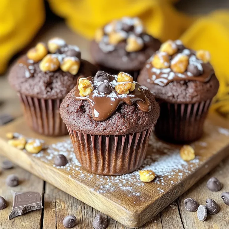 Die besten Double Chocolate Muffins brauchen einige Hauptzutaten. Diese geben den Muffins ihren tollen Geschmack und die perfekte Textur. Hier sind die Zutaten, die du brauchst: - 1 Tasse Allzweckmehl - 1/2 Tasse ungesüßtes Kakaopulver - 1 Teelöffel Backpulver - 1/2 Teelöffel Natron - 1/4 Teelöffel Salz - 1/2 Tasse Kristallzucker - 1/2 Tasse brauner Zucker, gepackt - 1 großes Ei - 1/2 Tasse Milch (oder eine pflanzliche Alternative) - 1/4 Tasse Pflanzenöl - 1 Teelöffel Vanilleextrakt - 1 Tasse halbhohe Schokoladenstückchen - 1/2 Tasse gehackte Walnüsse (optional) Für den besten Geschmack sind einige Zutaten unverzichtbar. Das Mehl gibt Struktur, während das Kakaopulver den schokoladigen Geschmack bringt. Backpulver und Natron sorgen für die richtige Höhe. Die Zuckerarten machen die Muffins süß und saftig. Eier binden alles und die Milch sorgt für Feuchtigkeit. Die Schokoladenstückchen sind ein Muss für Schokoladenliebhaber. Wenn du glutenfrei backen möchtest, kannst du glutenfreies Mehl verwenden. Das funktioniert gut in diesem Rezept. Für eine vegane Variante kannst du das Ei durch einen Esslöffel Leinsamen ersetzen, der mit Wasser gemischt wird. Anstelle von Milch kannst du Hafer- oder Mandelmilch nutzen. So bleiben die Muffins lecker und passen zu verschiedenen Ernährungsweisen. Zuerst heize deinen Ofen auf 175°C vor. Das gibt den Muffins die perfekte Hitze. Lege ein Muffinblech mit Papierförmchen aus oder sprühe es leicht ein. So kleben die Muffins nicht fest. Nimm eine mittelgroße Schüssel. Mische 1 Tasse Allzweckmehl, 1/2 Tasse Kakaopulver, 1 Teelöffel Backpulver, 1/2 Teelöffel Natron und 1/4 Teelöffel Salz gut zusammen. In einer großen Rührschüssel verrührst du 1/2 Tasse Kristallzucker, 1/2 Tasse braunen Zucker und 1 großes Ei. Rühre bis die Mischung schaumig wird. Füge dann 1/2 Tasse Milch, 1/4 Tasse Pflanzenöl und 1 Teelöffel Vanilleextrakt hinzu. Rühre alles gut durch. Gib die trockenen Zutaten in die feuchte Mischung. Mische vorsichtig, bis alles gerade so verbunden ist. Kleine Klumpen sind okay. Füge 1 Tasse Schokoladenstückchen und 1/2 Tasse gehackte Walnüsse hinzu. Rühre erneut vorsichtig. Verwende einen Eisportionierer oder Löffel. Fülle jede Muffinform bis etwa 3/4 voll. Backe die Muffins 18 bis 20 Minuten lang. Ein Zahnstocher sollte sauber herauskommen. Lass das Muffinblech 5 Minuten abkühlen. Danach lege die Muffins auf ein Kuchengitter, um sie vollständig abkühlen zu lassen. Um die perfekte Konsistenz für Ihre Muffins zu erhalten, ist es wichtig, die Zutaten gut zu mischen. Beginnen Sie mit den trockenen Zutaten. Mischen Sie das Mehl, Kakaopulver, Backpulver, Natron und Salz. Das sorgt für eine gleichmäßige Verteilung der Zutaten. Fügen Sie dann die feuchten Zutaten hinzu. Rühren Sie nur so lange, bis alles gerade vermischt ist. Kleine Klumpen sind in Ordnung und machen die Muffins fluffig. Ein häufiger Fehler ist, den Teig zu stark zu rühren. Das kann die Muffins zäh machen. Achten Sie darauf, die Schokoladenstückchen erst am Ende einzufügen. So bleiben sie ganz und verleihen den Muffins mehr Schokoladengeschmack. Ein weiterer Fehler ist, die Muffins zu lange zu backen. Überprüfen Sie sie nach 18 Minuten. Ein Zahnstocher sollte mit einigen Krümeln herauskommen, nicht trocken. Servieren Sie die Muffins warm für den besten Geschmack. Bestäuben Sie sie mit Puderzucker. Ein Schuss geschmolzene Schokolade macht sie noch besser. Ich empfehle, die Muffins mit einem Glas kalter Milch zu genießen. Das ergänzt die Schokolade perfekt. Sie können auch frische Beeren oder Nüsse als Garnitur verwenden. So wird jede Portion besonders und schmackhaft! {{image_4}} Um Ihre Double Chocolate Muffins aufzupeppen, können Sie zusätzliche Zutaten hinzufügen. Zum Beispiel, frische Beeren wie Himbeeren oder Heidelbeeren bringen einen fruchtigen Kontrast. Diese Beeren passen gut zur Schokolade und sorgen für eine leckere Überraschung. Auch Nüsse sind eine tolle Wahl. Gehackte Walnüsse oder Mandeln geben einen knusprigen Biss. Sie können sowohl die Walnüsse aus dem Rezept verwenden oder sie ganz weglassen, um die Schokoladenintensität zu steigern. Wenn Sie eine vegane Version möchten, ersetzen Sie das Ei durch ein Apfelmus oder Leinsamen. Verwenden Sie auch pflanzliche Milch, wie Mandel- oder Hafermilch. Für glutenfreie Muffins nutzen Sie einfach glutenfreies Mehl. Achten Sie darauf, dass das Kakaopulver und die Schokoladenstückchen ebenfalls glutenfrei sind. So können alle Schokoladenliebhaber diese Muffins genießen. Für einen besonderen Geschmack können Sie Gewürze hinzufügen. Zimt oder Muskatnuss geben einen warmen, würzigen Ton. Auch eine Prise Chili kann eine aufregende Schokoladennote hervorbringen. Experimentieren Sie mit verschiedenen Aromen, um Ihre Muffins einzigartig zu machen. Denken Sie daran, dass schon kleine Änderungen große Wirkung haben. Um die Muffins frisch zu halten, lege sie in einen luftdichten Behälter. So bleibt die Feuchtigkeit erhalten. Du kannst auch ein Stück Brot hinzufügen. Das Brot hilft, die Muffins weich zu halten. Bewahre die Muffins bei Raumtemperatur auf. Vermeide direkte Sonneneinstrahlung. So bleiben sie für bis zu drei Tage lecker. Das Tiefkühlen ist eine tolle Methode, um Muffins länger aufzubewahren. Lass die Muffins zuerst komplett abkühlen. Wickel sie dann in Frischhaltefolie. Lege sie in einen Gefrierbeutel oder einen luftdichten Behälter. So bleiben sie bis zu drei Monate frisch. Wenn du sie brauchst, nimm einfach die gewünschte Menge heraus und lasse sie bei Raumtemperatur auftauen. Um die Muffins wieder warm und lecker zu machen, kannst du den Ofen benutzen. Heize den Ofen auf 175°C vor. Lege die Muffins auf ein Backblech. Erhitze sie für etwa 5 bis 10 Minuten. Du kannst auch die Mikrowelle nutzen. Erwärme die Muffins für 10 bis 15 Sekunden. Achte darauf, dass sie nicht zu trocken werden. So schmecken sie fast wie frisch gebacken! Double Chocolate Muffins können bis zu fünf Tage frisch bleiben. Bewahre sie in einem luftdichten Behälter auf. So bleiben sie weich und lecker. Wenn du sie länger aufbewahren möchtest, friere sie ein. Das Einfrieren hält ihren Geschmack und die Textur gut. Ja, du kannst die Muffins im Voraus backen. Sie schmecken frisch gebacken am besten, aber du kannst sie auch einen Tag vorher zubereiten. Lasse sie vollständig abkühlen, bevor du sie lagerst. So bleiben sie saftig. Für den besten Geschmack, wärme sie vor dem Servieren kurz auf. Wenn dein Teig zu flüssig ist, füge mehr Mehl hinzu. Beginne mit einem Esslöffel, bis die Konsistenz stimmt. Zu viel Flüssigkeit kann die Muffins schwer machen. Alternativ kannst du auch die Menge der Milch reduzieren. Achte darauf, den Teig nicht zu stark zu rühren, um die richtige Textur zu erhalten. Ja, die Muffins können ohne Schokoladenstückchen gebacken werden. Du kannst sie einfach weglassen, wenn du es weniger süß magst. Du kannst auch Nüsse oder Trockenfrüchte hinzufügen. Das gibt den Muffins eine andere, aber leckere Note. Double Chocolate Muffins sind einfach lecker und vielseitig. Wir haben die besten Zutaten durchgegangen, von Hauptzutaten bis zu speziellen Alternativen. Der Schritt-für-Schritt-Prozess macht das Backen leicht. Tipp und Tricks helfen Ihnen, Fehler zu vermeiden und die perfekte Konsistenz zu erreichen. Sie können viele Variationen ausprobieren, um neue Geschmäcker zu entdecken. Bewahren Sie die Muffins richtig auf, damit sie frisch bleiben. Experimentieren Sie und genießen Sie jeden Biss dieser köstlichen Muffins!