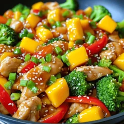 - 450 g Hühnchenbrust - 1 reife Mango - Brokkoli und Paprika Die Hauptzutaten für dieses Gericht sind einfach und frisch. Du benötigst 450 g Hühnchenbrust, die du in dünne Stücke schneidest. Die Mango sollte reif sein, damit sie süß und saftig ist. Brokkoli ist knackig und gesund. Für mehr Farbe nimmst du rote und gelbe Paprika. - Sojasoße, Honig, Sriracha - Pflanzenöl, Sesamöl Die Würzungen machen dein Gericht besonders. Sojasoße gibt umami Geschmack. Der Honig fügt süße Noten hinzu. Sriracha bringt die Schärfe. Du nutzt Pflanzenöl für das Anbraten und Sesamöl für den besonderen Geschmack. - Frühlingszwiebeln und Sesamsamen Garnierungen machen dein Gericht schön. Frühlingszwiebeln sind frisch und knusprig. Sesamsamen geben einen tollen Crunch. Diese Zutaten sehen lecker aus und schmecken auch gut. Um das Hühnchen zu marinieren, mische ich die Sojasauce, Honig, Sriracha, Salz und Pfeffer in einer Schüssel. Hierbei nutze ich einen Esslöffel von jeder Zutat. Ich gebe die dünn geschnittene Hühnchenbrust in die Marinade. Lass das Hühnchen mindestens 15 Minuten ziehen. So zieht der Geschmack gut ein. Ich erhitze einen Esslöffel Pflanzenöl in einer großen Pfanne bei mittelhoher Hitze. Dann füge ich das marinierte Hühnchen hinzu. Ich brate das Hühnchen 5 bis 7 Minuten lang. Das Hühnchen sollte durchgegart und leicht goldbraun sein. Es ist wichtig, das Hühnchen danach aus der Pfanne zu nehmen und beiseite zu stellen. In der gleichen Pfanne gebe ich einen weiteren Esslöffel Pflanzenöl hinzu. Dann füge ich den fein gehackten Knoblauch und Ingwer hinzu. Ich brate beides etwa 30 Sekunden, bis es duftet. Jetzt kommen die Brokkoliröschen und die Paprikastücke in die Pfanne. Ich brate das Gemüse 4 bis 5 Minuten. Es sollte lebendig und knackig bleiben. Jetzt kommt das gebratene Hühnchen zurück in die Pfanne. Ich füge die gewürfelte Mango und das Sesamöl hinzu. Alles vermenge ich vorsichtig. Die Aromen lassen wir 2 bis 3 Minuten ziehen. Zum Schluss schmecke ich das Gericht ab und passe die Gewürze nach Bedarf an. Brauchen Sie einen Wok oder eine große Pfanne? Beide sind gut. Ein Wok verteilt die Hitze gleichmäßig. So braten Sie das Hühnchen schnell und gleichmäßig. Eine große Pfanne ist ebenfalls sehr nützlich. Sie bietet viel Platz für das Gemüse. Wählen Sie je nach Equipment. Wie passen Sie die Gewürze an? Beginnen Sie mit der Marinade. Mischen Sie Sojasoße, Honig und Sriracha. Probieren Sie die Marinade. Mögen Sie es scharf? Fügen Sie mehr Sriracha hinzu. Ist es zu salzig? Dann mehr Honig. Passen Sie die Gewürze nach Ihrem Geschmack an. So wird das Gericht einzigartig. Wie bleibt das Gemüse knackig? Kochen Sie das Gemüse nicht zu lange. Braten Sie Brokkoli und Paprika 4-5 Minuten an. Sie sollten leuchtend und knackig bleiben. Wenn das Gemüse zu weich wird, verliert es seinen Biss. Achten Sie darauf, die Hitze hoch zu halten. So bleibt alles frisch und lecker. {{image_4}} Wenn du eine vegetarische Option möchtest, probiere Tofu anstelle von Hühnchen. Tofu nimmt die Aromen gut auf. Schneide den Tofu in Würfel und mariniere ihn wie das Hühnchen. Brate ihn in der Pfanne goldbraun. So erhältst du eine leckere und gesunde Variante des Gerichts. Du kannst das Rezept anpassen, indem du zusätzliches Gemüse hinzufügst. Zum Beispiel passen Karotten, Zucchini oder Erbsen gut dazu. Diese Gemüse bringen verschiedene Texturen und Farben in das Gericht. Experimentiere mit deinem Lieblingsgemüse, um neue Geschmäcker zu entdecken. Es gibt viele Möglichkeiten, die Gewürze zu variieren. Statt Sriracha könntest du Chili-Paste oder sogar eine süße Chilisauce verwenden. Auch verschiedene Sojasaucen bieten neue Geschmäcker. Probiere auch frische Kräuter wie Koriander oder Basilikum für einen besonderen Kick. Diese Varianten machen das Gericht immer wieder spannend. Lagere die Reste von Scharfes Mango-Hühnchen Pfannengericht in einem luftdichten Behälter. So bleibt das Gericht frisch. Im Kühlschrank hält es sich bis zu drei Tage. Achte darauf, es gut abzukühlen, bevor du es in den Behälter gibst. So wird die Feuchtigkeit reduziert, und das Essen bleibt lecker. Wenn du mehr Reste hast, kannst du sie auch einfrieren. Teile das Gericht in Portionen auf. Nutze gefriergeeignete Behälter oder Beutel. Achte darauf, die Luft so gut wie möglich herauszudrücken. Das Gericht bleibt bis zu drei Monate im Gefrierschrank gut. Beschrifte die Behälter mit Datum, damit du die Frische im Blick behältst. Um das Gericht wieder aufzuwärmen, kannst du die Mikrowelle nutzen oder es in einer Pfanne erhitzen. Wenn du die Mikrowelle verwendest, stelle die Leistung auf mittel. Erhitze es in kurzen Intervallen und rühre zwischendurch um. In der Pfanne erwärmst du es bei mittlerer Hitze. Füge etwas Wasser oder Brühe hinzu, um das Gericht saftig zu halten. Achte darauf, dass das Hühnchen durch und durch heiß ist, bevor du es servierst. Du kannst Spicy Mango Chicken Stir Fry bis zu 3 Tage im Kühlschrank aufbewahren. Packe es in einen luftdichten Behälter. So bleibt das Gericht frisch. Wenn du es länger aufbewahren möchtest, friere es ein. Im Gefrierschrank hält es bis zu 3 Monate. Achte darauf, das Gericht vor dem Einfrieren abkühlen zu lassen. Zum Aufwärmen einfach in der Mikrowelle oder auf dem Herd erhitzen. Ja, du kannst das Rezept nach deinem Geschmack anpassen. Wenn du mehr Gemüse magst, füge Karotten oder Zucchini hinzu. Für eine vegetarische Option kannst du Tofu anstelle von Hühnchen verwenden. Du kannst auch die Gewürze ändern. Probiere andere Saucen oder Gewürze für mehr Vielfalt. Sriracha ist flexibel. Verwende mehr für mehr Schärfe oder weniger für einen milderen Geschmack. Das Gericht kann scharf sein, je nachdem, wie viel Sriracha du verwendest. Du kannst die Schärfe ganz einfach anpassen. Füge weniger Sriracha hinzu, wenn du es milder magst. Wenn du es schärfer willst, gib einfach mehr dazu. Es ist perfekt, um die Schärfe nach deinem Geschmack zu steuern. In diesem Blogbeitrag haben wir ein einfaches Rezept für Spicy Mango Chicken Stir Fry erstellt. Wir haben die Hauptzutaten wie Hühnchen, Mango, Brokkoli und Paprika sowie die passenden Würzungen und Öle besprochen. Außerdem gab es Tipps zur richtigen Kochtechnik und Variationen mit Tofu oder anderen Gemüsen. Denke daran, dass die Lagerung und das Erwärmen der Reste wichtig sind. Probiere verschiedene Gewürze aus, um dein Gericht zu personalisieren. Viel Spaß beim Kochen und Genießen!