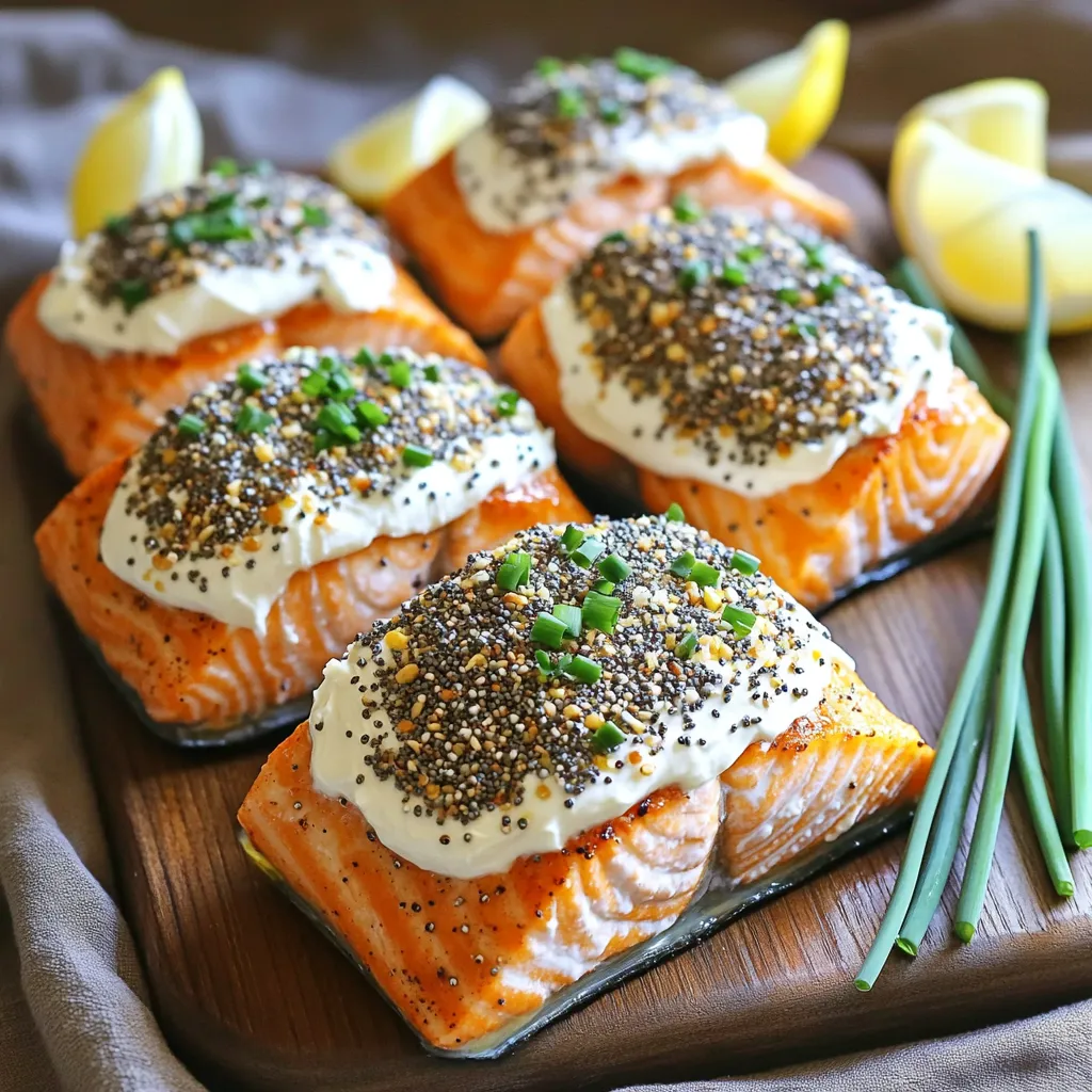 Für diesen leckeren Lachs braucht man nur ein paar Hauptzutaten. Hier sind sie: - 2 Lachsfilets (jeweils 170 Gramm) - 1 Esslöffel Olivenöl - 1 Esslöffel Frischkäse, weich Diese Zutaten sind einfach zu finden. Der Lachs ist der Star, und die anderen Zutaten bringen viel Geschmack. Jetzt kommen die Gewürze, die das Gericht besonders machen. Sie sind: - 2 Esslöffel Everything Bagel Gewürz - 1 Esslöffel frisch gehackte Schnittlauch oder Frühlingszwiebeln - Zitronenspalten, zum Servieren Das Everything Bagel Gewürz hat viele Aromen. Es gibt dem Lachs eine tolle Note. Schnittlauch bringt Frische und Farbe ins Spiel. Zitronenspalten helfen, das Gericht noch besser zu machen. Beilagen machen das Essen komplett. Hier sind einige Ideen: - Ein frischer grüner Salat - Gedämpftes Gemüse wie Brokkoli oder Spargel - Quinoa oder Reis für mehr Füllung Diese Beilagen ergänzen den Lachs gut. Sie sind gesund und einfach zuzubereiten. Zuerst müssen wir alles vorbereiten. Heize die Heißluftfritteuse auf 200°C vor. Das dauert etwa 5 Minuten. Währenddessen tupfst du die Lachsfilets mit einem Küchenpapier trocken. So entfernen wir die Feuchtigkeit. In einer kleinen Schüssel mischst du 1 Esslöffel Olivenöl mit 1 Esslöffel Frischkäse. Rühre, bis die Mischung glatt ist. Diese Mischung verteilst du gleichmäßig auf den Lachsfilets. Danach streust du 2 Esslöffel Everything Bagel Gewürz darüber. Achte darauf, dass jedes Filet gut bedeckt ist. Jetzt ist es Zeit, den Lachs zu garen. Lege die gewürzten Filets mit der Hautseite nach unten in den Korb der Heißluftfritteuse. Schichte die Filets nicht übereinander. Gare den Lachs für 10-12 Minuten. Die Filets sind fertig, wenn sie leicht auseinanderfallen und eine Temperatur von 63°C erreichen. Nutze eine Gabel, um die Garstufe zu prüfen. Nach dem Garen nimmst du die Filets vorsichtig mit einem Spatel heraus. Die Präsentation ist wichtig. Garnier die Lachsfilets mit frisch gehacktem Schnittlauch oder Frühlingszwiebeln. Serviere die Filets auf einem Holzbrett oder einem bunten Teller. Lege einige Zitronenspalten daneben. Das sieht nicht nur gut aus, sondern bringt auch frischen Geschmack. So machst du dein Gericht zu einem echten Hingucker! Die Garzeit für Lachs im Air Fryer ist entscheidend. Ich empfehle, den Lachs bei 200°C für 10-12 Minuten zu garen. Achte darauf, dass der Lachs eine Innentemperatur von 63°C erreicht. Die Filets sollten leicht auseinanderfallen, wenn du sie mit einer Gabel testest. Für die perfekte Zubereitung tupfe die Lachsfilets zuerst trocken. So entfernst du überschüssige Feuchtigkeit. Mische dann Olivenöl und Frischkäse gut, bevor du die Mischung auf die Filets verteilst. Das hilft, das Gewürz besser haften zu lassen. Streue großzügig das Everything Bagel Gewürz darüber. Du kannst sowohl frische als auch gefrorene Lachsfilets verwenden. Wenn du gefrorene Filets nimmst, lasse sie vorher im Kühlschrank auftauen. Das sorgt für gleichmäßiges Garen. Frische Filets bieten den besten Geschmack, aber gefrorene sind eine gute Option für die schnelle Küche. {{image_4}} Wenn du etwas Neues probieren willst, kannst du die Gewürzmischung ändern. Statt Everything Bagel Gewürz kannst du italienische Kräuter verwenden. Diese Mischung gibt dem Lachs einen anderen Geschmack. Auch eine Mischung aus Paprika, Knoblauchpulver und Zwiebelpulver passt gut. Experimentiere mit Gewürzen, die du magst. So machst du das Rezept einzigartig. Lachs ist lecker, aber du kannst auch andere Fische verwenden. Forelle oder Kabeljau sind tolle Alternativen. Diese Fische haben einen milden Geschmack und garen ähnlich wie Lachs. Achte darauf, die Garzeit etwas anzupassen. Dünnere Filets brauchen weniger Zeit, dickere mehr. So bleibt der Fisch saftig und zart. Du kannst das Gericht mit Gemüse oder Beilagen erweitern. Brokkoli oder grüne Bohnen sind ideale Begleiter. Lege das Gemüse einfach neben den Lachs in die Heißluftfritteuse. So garen sie gleichzeitig. Quinoa oder Reis sind auch gute Beilagen. Sie machen das Essen sättigender und bunt. Experimentiere mit verschiedenen Kombinationen, um neue Geschmäcker zu entdecken. Wenn Sie Reste von Ihrem Lachs haben, lassen Sie ihn zuerst abkühlen. Wickeln Sie die Filets dann in Frischhaltefolie oder legen Sie sie in einen luftdichten Behälter. So bleibt der Lachs frisch. Im Kühlschrank sind die Reste bis zu drei Tage haltbar. Achten Sie darauf, den Lachs nicht zu lange stehen zu lassen, um die Qualität zu bewahren. Möchten Sie Ihren Lachs länger aufbewahren? Einfrieren ist eine gute Option. Wickeln Sie die Lachsfilets fest in Frischhaltefolie und legen Sie sie in einen Gefrierbeutel. Entfernen Sie so viel Luft wie möglich. So bleibt der Lachs bis zu drei Monate frisch. Beschriften Sie den Beutel mit dem Datum, damit Sie die Haltbarkeit im Blick haben. Um den Lachs wieder aufzuwärmen, nutzen Sie die Heißluftfritteuse. Heizen Sie sie auf 160°C (320°F) vor. Legen Sie die Lachsfilets für etwa 5-7 Minuten hinein. So wird der Lachs gleichmäßig warm und bleibt saftig. Vermeiden Sie die Mikrowelle, da sie den Lachs trocken machen kann. Servieren Sie den Lachs wieder mit frischem Schnittlauch und Zitronenspalten für den besten Geschmack. Lachs sollte im Air Fryer 10 bis 12 Minuten garen. Achte darauf, ihn bei 200°C (400°F) zu garen. Um sicherzugehen, dass er fertig ist, steche mit einer Gabel hinein. Der Lachs sollte leicht auseinanderfallen. Die Innentemperatur muss 63°C (145°F) erreichen. So bleibt der Lachs saftig und zart. Ja, frischen Lachs kann man einfrieren. Am besten packst du ihn in einen luftdichten Behälter oder einen Gefrierbeutel. Entferne so viel Luft wie möglich. So bleibt der Lachs frisch. Du kannst ihn bis zu drei Monate im Gefrierfach lagern. Zum Auftauen lege ihn einfach über Nacht in den Kühlschrank. Lachs schmeckt gut mit vielen Gewürzen. Hier sind einige tolle Optionen: - Dill - Zitrone - Knoblauchpulver - Paprika - Pfeffer Du kannst auch andere Kräuter verwenden, wie Petersilie oder Basilikum. Experimentiere mit verschiedenen Gewürzen für neue Geschmackserlebnisse! In diesem Artikel haben wir die wichtigsten Zutaten und Schritte zur Zubereitung von Lachs im Air Fryer behandelt. Wir haben Tipps gegeben, wie man den Lachs perfekt garen kann und welche Beilagen passen. Außerdem haben wir Möglichkeiten für Variationen und Lagerung besprochen. Denke daran, frische Zutaten zu nutzen und die Garzeiten genau zu beachten. So gelingt dir ein köstliches Gericht. Gute Qualität bleibt bei richtiger Lagerung lange erhalten. Genieße deine Mahlzeit und probiere neue Variationen aus!