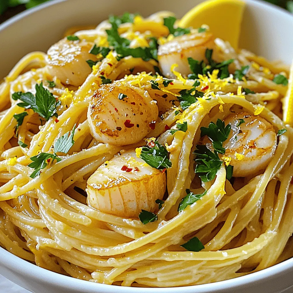 Für dieses schnelle und leckere Gericht benötigen Sie: - 225 g Spaghetti oder Fettuccine - 450 g Jakobsmuscheln, trocken getupft - 4 Esslöffel ungesalzene Butter - 4 Knoblauchzehen, fein gehackt - 1 Zitrone, abgerieben und ausgepresst - 1/2 Teelöffel rote Pfefferflocken - Salz und Pfeffer nach Geschmack - 1/4 Tasse frische Petersilie, gehackt - Geriebener Parmesan zum Servieren (optional) Die Kombination aus Butter und Knoblauch bringt einen tollen Geschmack. Die Jakobsmuscheln geben dem Gericht eine besondere Note. Um das Gericht noch schöner zu machen, können Sie folgende Zutaten nutzen: - Frische Petersilie, gehackt - Zitronenspalten für den frischen Geschmack - Geriebener Parmesan für den extra Kick Diese Garnituren sorgen für Farbe und zusätzlichen Geschmack. Sie machen Ihre Knoblauchbutter-Scampi-Pasta noch einladender. Wählen Sie frische oder gefrorene Jakobsmuscheln. Hier sind einige Tipps: - Achten Sie auf die Farbe: Sie sollten eine schöne, gleichmäßige Farbe haben. - Die Muscheln sollten leicht glänzen und feucht sein. - Riechen Sie an ihnen: Sie sollten frisch und nach Meer riechen. Frische Jakobsmuscheln sind der Schlüssel zu einem großartigen Gericht. Wenn Sie diese Tipps befolgen, werden Sie sicher die besten Muscheln finden. Zuerst bringen Sie einen großen Topf mit gesalzenem Wasser zum Kochen. Fügen Sie 225 g Spaghetti oder Fettuccine hinzu. Kochen Sie die Pasta gemäß der Packungsanweisung. Warten Sie, bis sie al dente ist. Reservieren Sie 240 ml vom Nudelwasser, dann lassen Sie die Pasta abtropfen. Stellen Sie sie beiseite, während Sie die Jakobsmuscheln vorbereiten. Jetzt nehmen Sie eine große Pfanne. Schmelzen Sie 2 Esslöffel Butter bei mittelhoher Hitze. Würzen Sie 450 g trocken getupfte Jakobsmuscheln mit Salz und Pfeffer. Wenn die Butter heiß ist, legen Sie die Jakobsmuscheln in einer einzigen Schicht in die Pfanne. Braten Sie sie 2-3 Minuten pro Seite, bis sie goldbraun sind. Nehmen Sie die Jakobsmuscheln aus der Pfanne und stellen Sie sie auf einen Teller. In der gleichen Pfanne reduzieren Sie die Hitze auf mittlere Stufe. Fügen Sie 2 Esslöffel Butter hinzu und lassen Sie sie schmelzen. Geben Sie 4 fein gehackte Knoblauchzehen und 1/2 Teelöffel rote Pfefferflocken dazu. Braten Sie alles 1-2 Minuten an, bis es duftet. Achten Sie darauf, den Knoblauch nicht anbrennen zu lassen, sonst wird die Sauce bitter. Jetzt geben Sie die gekochte Pasta in die Pfanne mit der Knoblauchbutter. Schwenken Sie alles gut durch, sodass die Pasta gleichmäßig überzogen ist. Sollte die Pasta zu trocken sein, fügen Sie nach und nach das reservierte Nudelwasser hinzu. So erreichen Sie die gewünschte Konsistenz. Rühren Sie den Saft und die abgeriebene Schale von 1 Zitrone unter. Fügen Sie die angebratenen Jakobsmuscheln zurück in die Pfanne. Mischen Sie alles vorsichtig und erhitzen Sie es für eine weitere Minute. So wird alles gut durchgewärmt und lecker. Nehmen Sie die Pfanne vom Herd. Bestreuen Sie das Gericht mit 1/4 Tasse frischer, gehackter Petersilie. Schmecken Sie die Pasta mit Salz und Pfeffer ab. Servieren Sie sie sofort. Nach Belieben können Sie geriebenen Parmesan darüber streuen. Genießen Sie die Pasta in tiefen Schalen und garnieren Sie sie mit Zitronenspalten für einen frischen Akzent. Um Jakobsmuscheln perfekt zu garen, müssen wir die Hitze gut kontrollieren. Wir verwenden mittelhohe Hitze, damit sie gleichmäßig bräunen. Legen Sie die Jakobsmuscheln in einer einzigen Schicht in die Pfanne. Wenn Sie sie zu eng legen, dampfen sie statt braten. Braten Sie sie 2-3 Minuten pro Seite, bis sie goldbraun sind. So bleiben sie saftig und zart. Um überkochte Pasta zu vermeiden, achten Sie auf die Kochzeit. Kochen Sie die Pasta knapp al dente. Das bedeutet, sie sollte noch einen leichten Biss haben. Reservieren Sie etwas Nudelwasser, um die Sauce zu binden. Damit bleibt die Pasta auch nach dem Mischen schön. Es gibt viele Möglichkeiten, den Geschmack zu verbessern. Fügen Sie frische Kräuter wie Basilikum oder Schnittlauch hinzu. Ein Spritzer Weißwein in die Sauce bringt mehr Tiefe. Für mehr Schärfe können Sie mehr rote Pfefferflocken verwenden. Experimentieren Sie mit verschiedenen Käsesorten oder sogar mit gerösteten Pinienkernen für einen besonderen Crunch. {{image_4}} Wenn Sie nach einer vegetarischen Option suchen, probieren Sie gebratene Champignons oder Zucchini. Diese Gemüse geben einen tollen Geschmack und eine schöne Textur. Champignons sind fleischig und nehmen die Aromen gut auf. Zucchini bringt Frische ins Gericht und passt gut zur Knoblauchbutter. Sie können auch Tofu verwenden, um Protein hinzuzufügen. Einfach in Würfel schneiden und anbraten. Für eine glutenfreie Variante wählen Sie glutenfreie Pasta. Diese gibt es in vielen Sorten, wie Reis- oder Linsennudeln. Sie kochen ähnlich wie normale Pasta. Achten Sie darauf, die Kochzeit zu überprüfen, da sie oft kürzer ist. Auch Zucchini-Nudeln sind eine gute Wahl. Sie sind leicht und bringen einen frischen Geschmack. Diese Nudeln sind einfach zuzubereiten und passen gut zur Knoblauchbutter. Um mehr Nährstoffe hinzuzufügen, können Sie Spinat oder Brokkoli verwenden. Spinat ist schnell gar und bringt viele Vitamine. Brokkoli kochen Sie kurz, bis er zart ist. Beide Gemüse lassen sich leicht in die Pasta einmischen. Auch Erbsen oder Paprika sind gute Optionen. Sie bringen Farbe und Süße ins Gericht. So wird Ihre Knoblauchbutter-Scampi-Pasta noch gesünder und leckerer! Um die Reste deiner Knoblauchbutter-Scampi-Pasta frisch zu halten, verwende einen luftdichten Behälter. Lass die Pasta zunächst auf Raumtemperatur abkühlen. Fülle die Reste dann in den Behälter. Du kannst die Pasta bis zu drei Tage im Kühlschrank aufbewahren. Beim Wiedererwärmen der Pasta gibt es ein paar Tricks. Gib die Pasta in eine Pfanne und füge einen Schuss Wasser oder Brühe hinzu. Erhitze sie bei mittlerer Hitze. Rühre die Pasta ständig um, damit sie gleichmäßig warm wird. Du kannst auch die Mikrowelle nutzen. Lege die Pasta in eine mikrowellengeeignete Schüssel und decke sie ab. Erwärme sie in kurzen Intervallen und rühre dazwischen um. Im Kühlschrank bleibt die Knoblauchbutter-Scampi-Pasta etwa drei Tage frisch. Wenn du die Pasta länger aufbewahren möchtest, friere sie ein. In einem gefrierfesten Behälter hält sie bis zu drei Monate. Achte darauf, sie gut abzudecken, damit keine Gefrierbrand entsteht. Ja, du kannst andere Fischsorten nutzen. Garnelen sind eine tolle Wahl. Sie haben einen ähnlichen Geschmack und lassen sich gut zubereiten. Auch Fischfilets wie Lachs oder Kabeljau funktionieren gut. Wähle einfach frischen oder tiefgekühlten Fisch. Achte darauf, die Garzeit entsprechend anzupassen. Um die Schärfe zu steuern, ändere die Menge der Pfefferflocken. Wenn du es milder magst, nimm weniger oder lass sie ganz weg. Du kannst auch andere Gewürze ausprobieren, wie Paprika oder Kräuter. Diese bringen Geschmack, ohne zu scharf zu sein. Ja, Knoblauchbutter-Scampi-Pasta eignet sich gut für Meal Prep. Koche die Pasta und die Jakobsmuscheln getrennt. So bleiben sie frisch. Du kannst die Pasta und die Sauce in einem luftdichten Behälter aufbewahren. Erhitze alles zusammen, wenn du es essen möchtest. Zu dieser Pasta passen frische Salate sehr gut. Ein einfacher grüner Salat mit Zitronen-Dressing ist ideal. Auch knuspriges Brot passt perfekt dazu. Es hilft, die köstliche Knoblauchbutter-Sauce aufzusaugen. Gemüsesticks oder ein leichter Tomatensalat sind ebenfalls tolle Optionen. Die Knoblauchbutter-Scampi-Pasta ist ein einfaches und leckeres Gericht. Wir haben die Hauptzutaten und Tipps besprochen, um Jakobsmuscheln perfekt zuzubereiten. Ich habe verschiedene Variationen für jeden Geschmack erwähnt. Auch die Lagerung der Reste ist wichtig, um Geld zu sparen. Mit diesen Anleitungen und Tricks gelingt Ihnen die Pasta wie ein Profi. Genießen Sie die köstlichen Aromen, die Freude am Kochen und die Komplimente am Tisch. Viel Spaß beim Ausprobieren!
