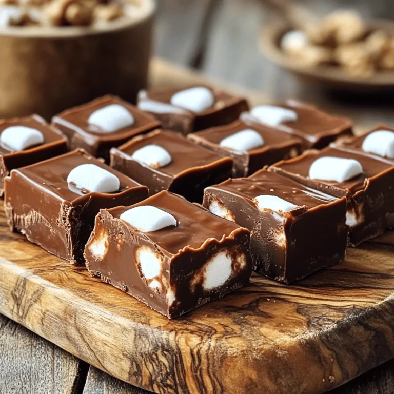 Um das Schokoladen-Marshmallow-Fudge zuzubereiten, benötigen Sie: - 2 Tassen Zartbitterschokoladenstückchen - 1 Dose (400 g) gesüßte Kondensmilch - 1 Tasse Mini-Marshmallows - 120 g ungesalzene Butter - 1 Teelöffel Vanilleextrakt - 120 g gehackte Walnüsse (optional) - Eine Prise Salz Die Mengen sind für 16 Stücke. Wenn Sie mehr Fudge wollen, verdoppeln Sie einfach die Zutaten. Für eine süßere Variante können Sie Vollmilchschokolade statt Zartbitter verwenden. Wenn Sie etwas mehr Crunch wünschen, fügen Sie Erdnüsse oder Karamellstückchen hinzu. Wählen Sie die Schokolade mit einem hohen Kakaoanteil für den besten Geschmack. Achten Sie darauf, frische Mini-Marshmallows zu verwenden. Sie bieten die beste Textur. Kaufen Sie ungesalzene Butter, um die Kontrolle über den Salzgehalt zu behalten. Wenn Sie Nüsse mögen, verwenden Sie frische Walnüsse. Sie verleihen dem Fudge einen tollen Biss. Zuerst bereite ich die Backform vor. Ich nehme eine quadratische Form von 20x20 cm. Dann lege ich sie mit Backpapier aus. Achte darauf, dass das Papier an den Rändern übersteht. So kann ich die Fudge später leicht herausnehmen. Jetzt stelle ich alle Zutaten bereit. Ich habe Zartbitterschokoladenstückchen, gesüßte Kondensmilch, Butter, Vanilleextrakt, Mini-Marshmallows und Walnüsse. Dann kommt der spannende Teil: die Schokoladenmischung. Ich nehme einen mittleren Topf und schalte die Hitze niedrig. In den Topf gebe ich die Zartbitterschokoladenstückchen, die gesüßte Kondensmilch und die Butter. Ich rühre ständig, bis die Mischung glatt ist. Die Schokolade muss vollständig geschmolzen sein. Jetzt nehme ich den Topf vom Herd und füge den Vanilleextrakt und eine Prise Salz hinzu. Ich rühre alles gut um, bis es perfekt vermischt ist. Nun wird es süß! Ich füge die Mini-Marshmallows und die gehackten Walnüsse hinzu, falls ich sie verwenden möchte. Ich falte die Zutaten vorsichtig in die Schokoladenmischung. So sind die Marshmallows und Nüsse gleichmäßig verteilt. Jetzt gieße ich die Fudge-Mischung in die vorbereitete Backform. Ich benutze einen Spachtel, um die Mischung gleichmäßig zu verteilen. Danach stelle ich die Form für mindestens zwei Stunden in den Kühlschrank, damit die Fudge fest wird. Ein häufiger Fehler ist, die Schokolade zu heiß zu machen. Hitze kann die Schokolade anbrennen. Halte die Temperatur niedrig und rühre ständig. Ein weiterer Fehler ist, die Marshmallows zu früh hinzuzufügen. Sie sollten erst nach dem Schmelzen der Schokolade hinzugefügt werden. So bleiben sie schön weich. Wenn du die Fudge zu lange im Kühlschrank lässt, wird sie zu hart. Überprüfe die Fudge nach zwei Stunden. Die richtige Kühlzeit ist wichtig. Die Fudge sollte mindestens zwei Stunden im Kühlschrank stehen. Achte darauf, dass sie gleichmäßig verteilt ist. So wird die Fudge überall gleich fest. Wenn du es schneller willst, kannst du die Form in den Gefrierschrank stellen. Aber lasse sie nicht länger als 30 Minuten dort. Das könnte die Textur verändern. Für eine schöne Präsentation lege die Fudge auf einen hübschen Teller. Du kannst sie mit Kakaopulver oder Meersalz bestreuen. Das gibt einen schönen Kontrast. Verwende ein scharfes Messer zum Schneiden. So bleiben die Kanten sauber. Du kannst die Fudge auch in kleine Tütchen verpacken. Das ist perfekt zum Verschenken! {{image_4}} Ich liebe es, mit verschiedenen Schokoladensorten zu experimentieren. Du kannst Milchschokolade, Zartbitterschokolade oder sogar weiße Schokolade verwenden. Jede Sorte gibt deiner Fudge einen eigenen Geschmack. Zum Beispiel, weiße Schokolade sorgt für eine süße und cremige Note. Zartbitterschokolade bringt eine schöne Tiefe und Bitterkeit. Du kannst auch eine Mischung aus diesen Sorten probieren. Das macht die Fudge noch interessanter! Erdnüsse sind eine großartige Ergänzung! Sie bringen einen knusprigen Biss und einen salzigen Geschmack. Karamellstückchen oder gesalzene Karamellsauce fügen eine süße und salzige Note hinzu. Du kannst auch getrocknete Früchte wie Cranberries oder Kirschen hinzufügen. Diese geben einen fruchtigen Kontrast zur Schokolade. Überlege, was du magst und experimentiere gerne! Ein Hauch von Minze macht die Fudge frisch und aufregend. Du kannst ein paar Tropfen Minzextrakt hinzufügen. Für einen fruchtigen Kick probiere etwas Orangenschale oder Orangensaft. Diese Aromen bringen einen neuen Geschmack in die Fudge. So wird jedes Stück zu einer kleinen Überraschung. Sei kreativ und finde deine Lieblingskombinationen! Um die Schokoladen-Marshmallow-Fudge frisch zu halten, sollten Sie sie richtig lagern. Legen Sie die Fudge-Quadrate in einen luftdichten Behälter. Trennen Sie die Schichten mit Backpapier, damit sie nicht zusammenkleben. So bleibt die Fudge weich und lecker. Im Kühlschrank hält die Fudge bis zu zwei Wochen. Wenn Sie die Fudge länger aufbewahren möchten, können Sie sie im Gefrierschrank lagern. Dort bleibt die Fudge bis zu drei Monate frisch. Denken Sie daran, die Fudge gut einzupacken, um Frostschäden zu vermeiden. Wenn Sie die Fudge wieder auftauen, lassen Sie sie langsam im Kühlschrank auftauen. Das hilft, die Textur zu bewahren. Vermeiden Sie das häufige Einfrieren und Auftauen, da dies die Qualität beeinträchtigen kann. Genießen Sie die Fudge am besten frisch, aber das Einfrieren ist eine tolle Option für später! Die Fudge braucht mindestens 2 Stunden im Kühlschrank, um fest zu werden. In dieser Zeit kühlt die Mischung ab und wird dick. Ich empfehle, die Fudge über Nacht im Kühlschrank zu lassen, wenn Sie die Zeit haben. So wird sie noch fester und lässt sich besser schneiden. Ja, Sie können die Fudge ohne Nüsse zubereiten. Die Walnüsse sind optional und dienen nur zur Textur. Wenn Sie keine Nüsse mögen oder haben, lassen Sie sie einfach weg. Die Fudge bleibt trotzdem köstlich und süß. Ja, die Fudge kann glutenfrei sein. Verwenden Sie einfach glutenfreie Schokoladenstückchen und prüfen Sie die Zutaten der gesüßten Kondensmilch. Achten Sie darauf, dass alle verwendeten Produkte glutenfrei sind. So können auch Personen mit Glutenunverträglichkeit genießen. Du hast alle wichtigen Schritte zum Zubereiten von Schokoladen-Marshmallow-Fudge erfahren. Wir haben die Zutaten, die Anleitung und nützliche Tipps besprochen. Denke an Variationen, um neuen Geschmack zu entdecken. Achte auf die richtige Lagerung, damit die Fudge lange frisch bleibt. Experimentiere mit verschiedenen Zutaten für deinen perfekten Genuss. Es ist einfach und macht Spaß. Viel Freude beim Fudge machen!