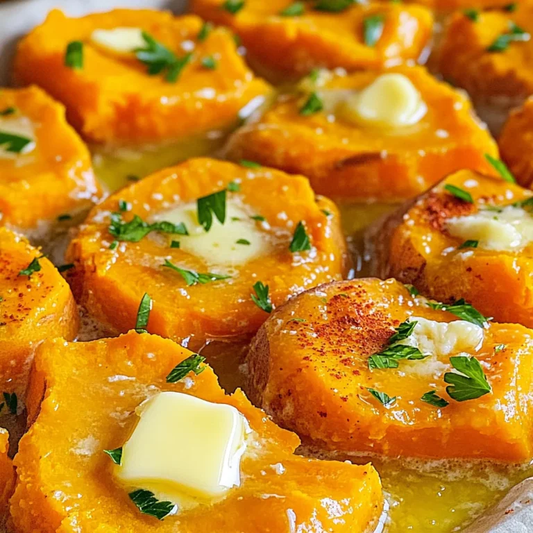 - 4 mittelgroße Süßkartoffeln, geschält und gewürfelt - 4 Knoblauchzehen, fein gehackt - ½ Tasse geriebener Parmesan - ¼ Tasse ungesalzene Butter, geschmolzen - ½ Teelöffel Salz - ¼ Teelöffel schwarzer Pfeffer - ½ Teelöffel geräuchertes Paprikapulver - Frische Petersilie, gehackt (zum Garnieren) Süßkartoffeln sind die Basis dieses Rezepts. Sie bringen eine natürliche Süße mit. Knoblauch fügt einen tollen Geschmack hinzu. Parmesan gibt eine cremige Note, die die Kartoffeln perfekt macht. Butter sorgt für einen reichhaltigen Geschmack und hilft, alles gut zu verbinden. Gewürze wie Salz, Pfeffer und geräuchertes Paprikapulver bringen das Ganze auf ein neues Level. Die frische Petersilie am Ende bringt Farbe und einen frischen Geschmack. Dieses Rezept ist einfach und macht Spaß. Es ist eine tolle Beilage oder sogar ein Hauptgericht. Du wirst die Kombination aus süß und herzhaft lieben! Um die Süßkartoffeln zu kochen, schälen und würfeln Sie vier mittelgroße Süßkartoffeln. Geben Sie sie in einen großen Topf und fügen Sie Wasser hinzu. Streuen Sie eine Prise Salz hinein. Bringen Sie das Wasser zum Kochen. Reduzieren Sie die Hitze und lassen Sie die Kartoffeln 15-20 Minuten köcheln. Die Kartoffeln sind fertig, wenn sie weich sind und sich leicht mit einer Gabel zerteilen lassen. Während die Süßkartoffeln kochen, können Sie die Knoblauchbutter machen. Nehmen Sie eine kleine Pfanne und schmelzen Sie die ungesalzene Butter bei niedriger Hitze. Fügen Sie vier fein gehackte Knoblauchzehen hinzu. Braten Sie den Knoblauch für 2-3 Minuten an, bis er duftet. Achten Sie darauf, dass der Knoblauch nicht bräunt, da er sonst bitter wird. Stellen Sie die Pfanne zur Seite, wenn der Knoblauch fertig ist. Sobald die Süßkartoffeln zart sind, gießen Sie sie ab und geben Sie sie zurück in den Topf. Benutzen Sie einen Kartoffelstampfer oder eine Gabel, um die Süßkartoffeln leicht zu zerdrücken. Lassen Sie einige Stücke für die Textur. Das sorgt für einen schönen Biss und macht das Gericht interessanter. Gießen Sie die Knoblauchbutter über die zerdrückten Süßkartoffeln. Fügen Sie auch den geriebenen Parmesan, das geräucherte Paprikapulver, Salz und schwarzen Pfeffer hinzu. Mischen Sie alles gut, bis die Mischung cremig ist. Achten Sie darauf, dass keine Klumpen bleiben, aber viele Stücke Süßkartoffel sind erlaubt. Übertragen Sie die stampften Süßkartoffeln auf eine Servierplatte. Wenn Sie möchten, träufeln Sie einen weiteren Schuss geschmolzene Butter darüber. Garnieren Sie das Gericht mit gehackter frischer Petersilie. Das gibt einen tollen frischen Akzent und sieht schön aus. - Wählen Sie feste, glatte Süßkartoffeln ohne Flecken oder Druckstellen. - Große Süßkartoffeln kochen gleichmäßiger. Schneiden Sie sie in gleich große Würfel. - Kochen Sie die Süßkartoffeln in sprudelndem Wasser für 15-20 Minuten, bis sie weich sind. - Probieren Sie Feta oder Gouda statt Parmesan für einen anderen Geschmack. - Fügen Sie einen Teelöffel Kreuzkümmel oder Chili hinzu, um das Gericht zu würzen. - Kräuter wie Rosmarin oder Thymian verleihen eine frische Note. - Servieren Sie die Stampfkartoffeln mit gebratenem Hähnchen oder Fisch. - Ein frischer Salat passt gut dazu und bringt Farbe auf den Teller. - Kombinieren Sie die Süßkartoffeln mit geröstetem Gemüse für mehr Textur und Geschmack. {{image_4}} - Bewahren Sie die Knoblauch Parmesan Smashed Sweet Potatoes in einem luftdichten Behälter auf. - Lagern Sie die Kartoffeln im Kühlschrank. Ideal ist eine Temperatur zwischen 0-4 Grad Celsius. - Um die Süßkartoffeln aufzuwärmen, nutzen Sie einen Ofen oder eine Mikrowelle. - Heizen Sie den Ofen auf 180 Grad Celsius vor. Stellen Sie die Kartoffeln in eine Auflaufform. Decken Sie die Form mit Folie ab, um die Feuchtigkeit zu halten. - In der Mikrowelle erwärmen Sie die Portionen in 30-Sekunden-Intervallen. Rühren Sie die Kartoffeln zwischendurch um, damit sie gleichmäßig warm werden. - Um die Textur zu bewahren, fügen Sie einen kleinen Schuss Milch oder Butter hinzu. So bleibt das Gericht cremig und lecker. Stampfkartoffeln sind ein beliebtes Gericht, das in vielen Kulturen zu finden ist. Sie sind einfach zuzubereiten und vielseitig. Ursprünglich stammen sie aus Europa. Kartoffeln sind ein Grundnahrungsmittel und bieten viele Möglichkeiten. Die Kombination aus Süßkartoffeln, Knoblauch und Parmesan bringt neue Aromen. Traditionell werden Stampfkartoffeln oft als Beilage serviert. Sie passen gut zu Fleischgerichten, Fisch oder Gemüse. In vielen Familien sind sie ein Festessen. Sie sind perfekt für Feiertage oder besondere Anlässe. Diese Knoblauch Parmesan Smashed Sweet Potatoes sind ideal für verschiedene Anlässe. Sie schmecken hervorragend zu Grillgerichten im Sommer. Auch zu einem gemütlichen Abendessen im Winter passen sie gut. Für eine festliche Mahlzeit empfehle ich, sie mit einem frischen Salat zu servieren. Ein leichter Weißwein oder ein sprudelndes Wasser ergänzt das Gericht perfekt. Ein guter Wein hebt den Geschmack der Süßkartoffeln hervor. Wenn du Kinder hast, biete dazu auch Limonade an. Ja, du kannst andere Kartoffeln nehmen. Zum Beispiel, normale Kartoffeln oder rote Kartoffeln. Der Geschmack wird etwas anders. Süßkartoffeln sind süß und cremig. Normale Kartoffeln sind herzhafter und weniger süß. Probiere verschiedene Sorten aus, um deinen Favoriten zu finden. Um das Rezept vegan zu machen, ersetze die Butter. Nutze vegane Margarine oder Olivenöl. Für den Parmesan kannst du Hefeflocken verwenden. Diese geben einen ähnlichen Geschmack. Es gibt auch veganen Parmesan im Laden. Probiere diese Alternativen, um den Geschmack beizubehalten. Um das Rezept für mehr Personen zu machen, verdopple die Zutaten. Koche die Süßkartoffeln in einem großen Topf. Achte darauf, dass du genug Platz hast. Wenn du große Mengen machst, püriere die Kartoffeln in Chargen. So bleibt die Mischung gleichmäßig. Die besten Gewürze sind Salz, Pfeffer und geräuchertes Paprikapulver. Sie heben den süßen Geschmack hervor. Zimt und Muskatnuss sind auch lecker. Sie bringen Wärme in das Gericht. Frische Kräuter wie Thymian oder Rosmarin passen gut dazu. Experimentiere mit deinen Lieblinggewürzen! Zusammenfassend hast du heute gelernt, wie man leckere Süßkartoffelstampfer zubereitet. Wir haben die Haupt- und zusätzlichen Zutaten sowie eine Schritt-für-Schritt-Anleitung behandelt. Ich gab dir auch Tipps zur perfekten Zubereitung und wie du das Gericht anpassen kannst. Denke daran, dass die richtige Lagerung und Aufwärmmethoden den Genuss erhöhen. Probiere verschiedene Variationen aus, um deinen eigenen Stil zu finden. Diese Stampfkartoffeln sind vielseitig und passen zu vielen Anlässen. Viel Spaß beim Kochen und Genießen!