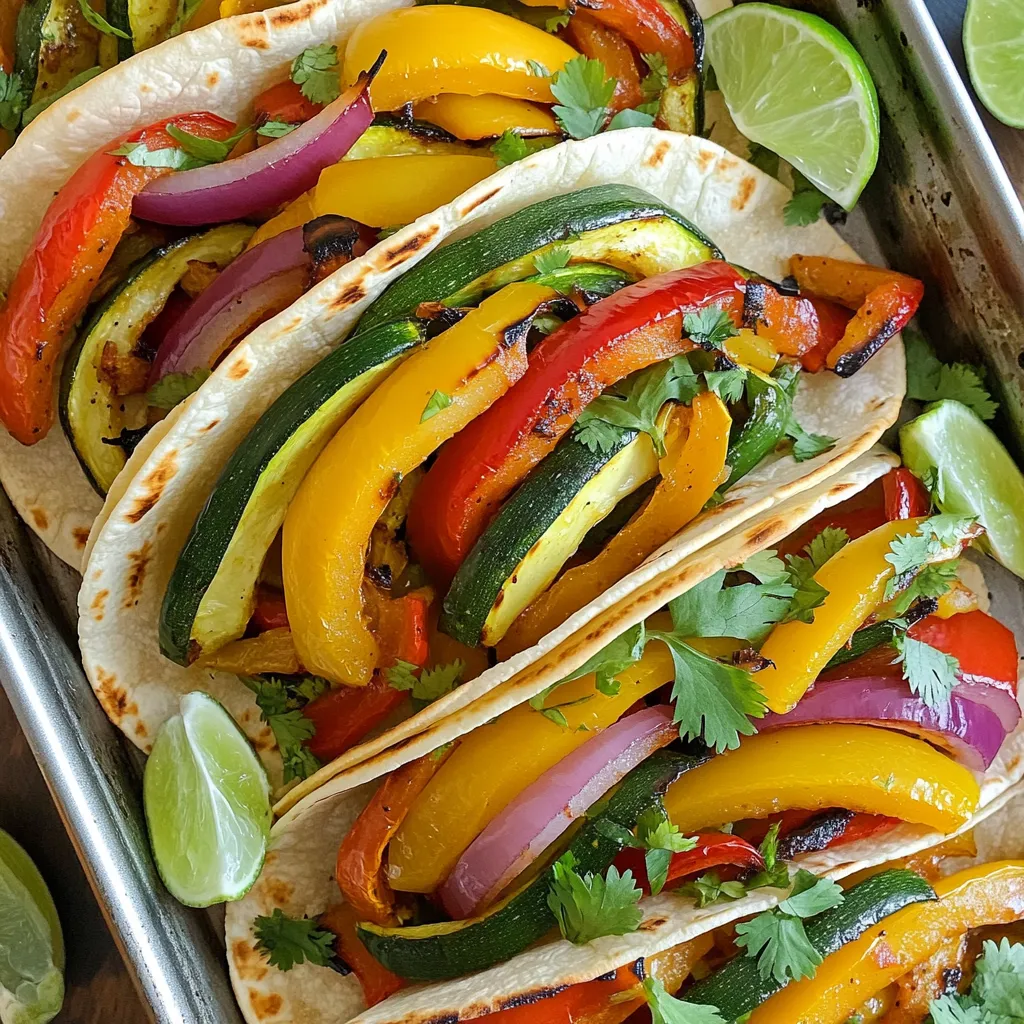 Hier sind die Hauptzutaten für deine leckeren Blech-Pfanne Veggie Fajita Tacos: - 1 rote Paprika, in Streifen geschnitten - 1 gelbe Paprika, in Streifen geschnitten - 1 grüne Paprika, in Streifen geschnitten - 1 rote Zwiebel, in Streifen geschnitten - 2 Tassen Zucchini, in Scheiben geschnitten - 1 Esslöffel Olivenöl - 8 kleine Mais- oder Weizentortillas - Frischer Koriander, gehackt (zum Garnieren) - Limettenviertel (zum Servieren) Für den perfekten Geschmack kommen noch ein paar Gewürze dazu: - 1 Teelöffel Chiliflocken - 1 Teelöffel Kreuzkümmel - 1 Teelöffel Knoblauchpulver - 1 Teelöffel geräuchertes Paprikapulver - Salz und Pfeffer nach Geschmack Diese Gewürze bringen die Aromen voll zur Geltung. Du kannst auch andere Gewürze hinzufügen, wenn du magst! Jede Portion dieser Tacos ist nicht nur lecker, sondern auch gesund. Hier sind einige Nährwertinformationen pro Portion: - Kalorien: ca. 250 - Fett: 7 g - Kohlenhydrate: 40 g - Protein: 6 g - Ballaststoffe: 6 g Diese Tacos sind eine gute Wahl für eine nährstoffreiche Mahlzeit. Sie sind bunt, frisch und voller Geschmack! Heize deinen Ofen auf 200°C vor. Während der Ofen warm wird, bereite das Gemüse vor. Nimm eine große Schüssel und schneide die rote, gelbe und grüne Paprika in Streifen. Schneide auch die rote Zwiebel in Streifen und die Zucchini in Scheiben. Das Gemüse sieht bunt und frisch aus, was die Tacos toll macht! Gib das geschnittene Gemüse in die Schüssel. Beträufle es mit einem Esslöffel Olivenöl. Füge dann einen Teelöffel Chiliflocken, Kreuzkümmel, Knoblauchpulver und geräuchertes Paprikapulver hinzu. Streue Salz und Pfeffer nach deinem Geschmack darüber. Mische alles gut durch, bis das Gemüse gleichmäßig mit den Gewürzen bedeckt ist. Dies gibt den Tacos viel Geschmack! Verteile das gewürzte Gemüse auf einem großen Backblech in einer einzigen Schicht. Das sorgt dafür, dass alles gleichmäßig röstet. Schiebe das Backblech in den heißen Ofen. Röste das Gemüse für 20-25 Minuten. Nach der Hälfte der Zeit wirf das Gemüse um, damit es gut bräunt. Während das Gemüse röstet, kannst du die Tortillas vorbereiten. Erwärme sie in einer Pfanne oder in der Mikrowelle, bis sie weich sind. Wenn das Gemüse fertig ist, nimm es aus dem Ofen und lasse es kurz abkühlen. Jetzt kannst du deine Tacos zusammenstellen! Nimm eine Tortilla und füge eine große Portion des gerösteten Gemüses hinzu. Garniere die Tacos mit frischem, gehacktem Koriander. Serviere sie mit Limettenvierteln für einen extra saftigen Kick! Um das Gemüse perfekt zu rösten, heize deinen Ofen auf 200°C vor. Das ist wichtig, damit das Gemüse gleichmäßig gart. Verwende ein großes Backblech und verteile das Gemüse in einer einzigen Schicht. So kann die Hitze gut zirkulieren. Rühre das Gemüse nach der Hälfte der Garzeit um. So bräunt es gleichmäßig und bleibt knackig. Achte auf die Zeit und nimm das Gemüse heraus, wenn es leicht angebräunt ist. Tortillas richtig zu erwärmen ist einfach. Du kannst sie in einer trockenen Pfanne bei mittlerer Hitze für 30 Sekunden pro Seite erwärmen. Das macht sie weich und geschmeidig. Alternativ kannst du sie in der Mikrowelle für 10-15 Sekunden abdecken. Das verhindert, dass sie austrocknen. Beide Methoden sind schnell und effektiv. So bleiben deine Tacos frisch und lecker. Ein häufiger Fehler ist, das Gemüse zu überladen. Wenn du zu viel Gemüse auf ein Blech legst, gart es nicht gleichmäßig. Ein weiterer Fehler ist, das Gemüse zu lange zu rösten. Dadurch wird es weich und verliert seinen tollen Geschmack. Achte auch darauf, die Gewürze gut zu verteilen. Ein gleichmäßiges Würzen sorgt für den besten Geschmack. Wenn du diese Tipps beachtest, gelingen dir die besten Blech-Pfanne Veggie Fajita Tacos! {{image_4}} Du kannst dein Gemüse nach Lust und Laune anpassen. Probiere Brokkoli, Pilze oder Auberginen. Diese Optionen bringen neue Aromen und Texturen. Das Gemüse sollte in ähnliche Stücke geschnitten werden. So garen sie gleichmäßig. Experimentiere mit verschiedenen Farben für einen schönen Look. Möchtest du die Tacos noch nahrhafter machen? Füge schwarze Bohnen oder Kichererbsen hinzu. Diese Hülsenfrüchte sind reich an Proteinen. Du kannst auch gegrilltes Hähnchen oder Tofu verwenden. Diese Zutaten geben deinen Tacos mehr Biss. Achte darauf, sie gut zu würzen. Für vegane Tacos nutze nur Gemüse und Hülsenfrüchte. Die Tortillas sind oft nicht glutenfrei. Achte auf spezielle glutenfreie Tortillas. Quinoa oder Reis sind gute Alternativen. Sie passen gut zu den Füllungen. So bleiben deine Tacos lecker und gesund. Um Ihre Reste der Blech-Pfanne Veggie Fajita Tacos zu lagern, lassen Sie das Gemüse zuerst abkühlen. Dann legen Sie es in einen luftdichten Behälter. Sie können die Tortillas separat aufbewahren. So bleiben beide frisch. Um die Reste aufzuwärmen, können Sie das Gemüse in einer Pfanne auf dem Herd erhitzen. Fügen Sie etwas Olivenöl hinzu, um das Gemüse wieder zart zu machen. Für die Tortillas können Sie sie kurz in der Mikrowelle erwärmen. So bleiben sie weich und lecker. Im Kühlschrank bleiben die Reste etwa 3 bis 4 Tage frisch. Wenn Sie sie länger aufbewahren möchten, können Sie das Gemüse einfrieren. In einem gefrierfesten Behälter hält es sich bis zu 3 Monate. Tortillas sollten nicht gefroren werden, da sie ihre Textur verlieren können. Die Zubereitung der Blech-Pfanne Veggie Fajita Tacos dauert insgesamt etwa 35 Minuten. Die Vorbereitungszeit beträgt etwa 10 Minuten. Die Röstdauer im Ofen liegt zwischen 20 und 25 Minuten. Diese Zeit reicht aus, um das Gemüse perfekt zuzubereiten. Ja, die Tacos können im Voraus gemacht werden. Sie können das Gemüse vorab rösten und in einem luftdichten Behälter im Kühlschrank aufbewahren. Wenn Sie bereit sind, die Tacos zu servieren, wärmen Sie die Tortillas auf und füllen Sie sie mit dem gerösteten Gemüse. So sparen Sie Zeit bei der Zubereitung. Zu den Blech-Pfanne Veggie Fajita Tacos passen viele Beilagen. Hier sind einige Ideen: - Guacamole für cremige Frische - Salsa für einen scharfen Kick - Reis oder Quinoa für mehr Füllung - Ein einfacher grüner Salat für extra Crunch - Limettenviertel, um das Gericht aufzupeppen Diese Beilagen ergänzen die Tacos wunderbar und machen das Essen noch besser. In diesem Artikel haben wir die Hauptzutaten und die Schritte für das Zubereiten von Blech-Pfanne Veggie-Fajita-Tacos erkundet. Ich habe Tipps gegeben, um das Röst-Erlebnis zu verbessern und häufige Fehler zu vermeiden. Außerdem haben wir Variationen und Aufbewahrungsinformationen behandelt. Diese Tacos sind nicht nur lecker, sondern auch vielseitig. Du kannst sie leicht anpassen und die Reste genießen. Jetzt weißt du alles, um deine eigenen, perfekten Veggie-Fajita-Tacos zu zaubern. Viel Spaß beim Kochen!