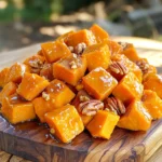 - 2 große Süßkartoffeln, geschält und in 2,5 cm große Würfel geschnitten - 2 Esslöffel Olivenöl - 3 Esslöffel Ahornsirup Die Süßkartoffeln sind die Hauptzutat. Sie bringen Süße und Nährstoffe. Ich empfehle, frische Süßkartoffeln zu wählen. Sie sollten fest und ohne Druckstellen sein. Olivenöl sorgt für eine schöne Bräunung. Der Ahornsirup gibt den besonderen Geschmack und Süße. - 1 Teelöffel gemahlener Zimt - 1/2 Teelöffel Muskatnuss - 1/2 Teelöffel Salz - 1/4 Teelöffel schwarzer Pfeffer Zimt und Muskatnuss sind die perfekten Gewürze. Sie verleihen den Würfeln einen warmen, aromatischen Geschmack. Salz und Pfeffer runden das Ganze ab. Achte darauf, die Gewürze gut zu mischen. So wird jeder Biss voller Geschmack. - Gehackte Pekannüsse oder Walnüsse zur Garnierung Gehackte Nüsse sind eine tolle Option. Sie bringen Knusprigkeit und einen nussigen Geschmack. Du kannst die Nüsse nach Belieben hinzufügen. Sie machen das Gericht noch interessanter. - Schälen Sie die Süßkartoffeln. - Schneiden Sie sie in 2,5 cm große Würfel. - In einer großen Schüssel vermengen Sie die gewürfelten Süßkartoffeln mit: - 2 Esslöffeln Olivenöl - 3 Esslöffeln Ahornsirup - 1 Teelöffel gemahlenem Zimt - 1/2 Teelöffel Muskatnuss - 1/2 Teelöffel Salz - 1/4 Teelöffel schwarzem Pfeffer - Mischen Sie alles gut, bis die Süßkartoffeln gleichmäßig überzogen sind. - Heizen Sie den Air Fryer auf 200 °C (400 °F) vor. - Lassen Sie ihn etwa 5 Minuten laufen. - Legen Sie die Süßkartoffelwürfel in den Korb. - Achten Sie darauf, dass sie in einer einzigen Schicht liegen. - Garzeit beträgt 15-18 Minuten. - Schütteln Sie den Korb nach der Hälfte der Zeit. - So garen die Süßkartoffeln gleichmäßig. - Sie sollten innen zart und außen leicht knusprig sein. - Nach dem Garen die Würfel aus dem Air Fryer nehmen. - Lassen Sie sie ein paar Minuten abkühlen. - Optional können Sie gehackte Pekannüsse oder Walnüsse hinzufügen. Um die besten Süßkartoffeln zu bekommen, achte auf die Textur. Wähle feste und glänzende Süßkartoffeln aus. Diese werden beim Garen zart und süß. Schneide die Würfel gleichmäßig. So garen sie gleichmäßig. Vermeide zu viele Würfel auf einmal. Das Überfüllen des Air Fryers führt zu ungleichmäßiger Garung. Halte die Süßkartoffeln in einer einzigen Schicht. Das sorgt für ein perfektes Ergebnis. Möchtest du etwas Würze hinzufügen? Probiere Paprika oder Cayennepfeffer. Diese bringen einen neuen Geschmack. Du kannst auch unterschiedliche Süßungsmittel verwenden. Honig oder Agavendicksaft sind gute Alternativen. Sie geben den Süßkartoffeln eine andere Note. Experimentiere mit verschiedenen Gewürzen. Kümmel oder Ingwer können auch interessant sein. Die Präsentation macht viel aus. Serviere die Süßkartoffeln in einer schönen Schüssel. Streue die gehackten Nüsse oben drauf. Das sieht toll aus und bringt Crunch. Verwende frische Kräuter für einen Farbtupfer. Petersilie oder Koriander sind hier eine gute Wahl. Du kannst auch einen Spritzer Zitronensaft hinzufügen. So wird der Geschmack noch frischer. {{image_4}} Um die Süßkartoffelwürfel frisch zu halten, lagere sie in einem luftdichten Behälter. Die optimale Aufbewahrungstemperatur liegt bei etwa 4 °C. So bleiben die Würfel bis zu drei Tage genießbar. Wenn du Reste für länger aufbewahren möchtest, friere sie ein. Im Gefrierschrank halten sie bis zu drei Monate. Stelle sicher, dass die Würfel gut verpackt sind, um Gefrierbrand zu vermeiden. Beim Aufwärmen ist die Textur wichtig. Der Air Fryer bietet die beste Methode. Erhitze die Würfel bei 180 °C für 5-7 Minuten. So werden sie wieder knusprig und lecker. Achte darauf, die Würfel nicht zu überfüllen. So kann die heiße Luft gut zirkulieren. Alternativ kannst du die Reste auch in der Mikrowelle aufwärmen, aber die Textur wird nicht so gut sein. Die Kalorienzahl pro Portion dieser köstlichen Süßkartoffeln liegt bei etwa 180 Kalorien. Hier sind die Nährstoffe, die Sie erwarten können: - Fett: 7 g - Kohlenhydrate: 30 g - Ballaststoffe: 5 g - Zucker: 10 g - Eiweiß: 2 g Süßkartoffeln sind eine tolle Quelle für Vitamine und Mineralien. Sie sind reich an Vitamin A und C. Süßkartoffeln bieten eine Vielzahl an Nährstoffen. Sie enthalten: - Beta-Carotin: Gut für das Augenlicht. - Ballaststoffe: Unterstützen die Verdauung. Ahornsirup hat auch Vorteile. Er enthält Antioxidantien, die Zellen schützen. Pekannüsse und Walnüsse bringen gesunde Fette und Eiweiß. Sie fördern ein gesundes Herz. Um die Portionen anzupassen, können Sie die Menge der Zutaten ändern. Wenn Sie mehr Gäste haben, verdoppeln Sie einfach die Zutaten. Für kleinere Portionen reduzieren Sie die Süßkartoffeln auf eine. Achten Sie, die Garzeiten eventuell anzupassen. So bleiben die Würfel schön knusprig. Die Süßkartoffeln benötigen etwa 15 bis 18 Minuten im Air Fryer. Die genaue Zeit hängt von der Größe der Würfel ab. Ich empfehle, die Süßkartoffeln nach der Hälfte der Zeit zu schütteln. Dadurch garen sie gleichmäßiger und werden schön knusprig außen. Wenn sie innen zart sind und außen eine goldene Farbe haben, sind sie perfekt. Ja, du kannst verschiedene Öle nutzen. Olivenöl ist eine beliebte Wahl, aber auch Avocadoöl funktioniert gut. Beide Öle haben einen hohen Rauchpunkt und verleihen einen tollen Geschmack. Wenn du einen intensiveren Geschmack suchst, probiere Kokosöl aus. Achte darauf, dass das Öl frisch und von guter Qualität ist, um das Beste aus deinen Süßkartoffeln herauszuholen. Ja, du kannst die Süßkartoffeln auch im Ofen zubereiten. Heize den Ofen auf 200 °C vor. Lege die gewürzten Süßkartoffelwürfel auf ein Backblech. Achte darauf, dass sie in einer einzigen Schicht liegen. Backe sie für etwa 25 bis 30 Minuten, bis sie zart und leicht knusprig sind. Drehe die Würfel nach der Hälfte der Zeit um, um eine gleichmäßige Bräunung zu erreichen. Süßkartoffeln im Air Fryer sind einfach und lecker. Wir haben die wichtigsten Zutaten wie Süßkartoffeln, Olivenöl und Gewürze besprochen. Ich gab Tipps zur Zubereitung und Lagerung der Reste. Denke daran, die Süßkartoffeln nicht zu überfüllen, um die beste Textur zu erreichen. Variiere das Rezept nach deinem Geschmack. Mit diesen Schritten und Tricks kannst du ein wunderbares Gericht zaubern. Probiere es aus und genieße die Vorteile der gesunden Zutaten.