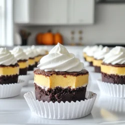 Für die Basis dieser leckeren Tassen brauchen wir: - 115 g ungesalzene Butter, geschmolzen - 200 g Zucker - 2 große Eier - 1 Teelöffel Vanilleextrakt - 40 g ungesüßtes Kakaopulver - 65 g Weizenmehl - 1/4 Teelöffel Salz - 1/4 Teelöffel Backpulver Diese Zutaten schaffen einen dichten und schokoladigen Boden. Die Mischung aus Butter und Zucker gibt den Brownies ihren köstlichen Geschmack. Für die cremige Füllung benötigen wir: - 225 g Frischkäse, weich - 50 g Zucker - 120 g Kürbispüree - 1 großes Ei - 1 Teelöffel Vanilleextrakt - 1 Teelöffel Kürbiskuchengewürz Diese Zutaten sorgen für eine fluffige und aromatische Schicht. Der Frischkäse und das Kürbispüree bringen eine wunderbare Textur und Geschmack. Um die Tassen zuzubereiten, benötigen Sie: - Muffinblech - Papierförmchen - 2 mittelgroße Schüsseln - Rührschüssel - Löffel und Schneebesen Mit diesen Utensilien gelingt die Zubereitung ganz einfach. Das Muffinblech und die Papierförmchen helfen dabei, die Tassen perfekt zu formen. Heize deinen Ofen auf 175°C vor. Nimm ein Muffinblech und lege es mit Papierförmchen aus. Diese Förmchen helfen, die Tassen leicht herauszunehmen. Dies ist ein wichtiger Schritt für die perfekte Form. In einer großen Schüssel vermenge zuerst die geschmolzene Butter und den Zucker. Rühre die beiden gut zusammen. Danach füge die Eier und den Vanilleextrakt hinzu. Rühre weiter, bis die Mischung glatt ist. In einer anderen Schüssel mische das Kakaopulver, das Mehl, das Salz und das Backpulver. Mische die trockenen Zutaten langsam in die feuchte Mischung. Rühre nur so lange, bis alles gut vermischt ist. Nimm eine Rührschüssel und schlage den weichen Frischkäse mit dem Zucker. Mische, bis es schön glatt ist. Füge dann das Kürbispüree, das Ei, den Vanilleextrakt und das Kürbiskuchengewürz hinzu. Mixe alles gut, bis die Mischung einheitlich aussieht. Diese Schicht bringt den tollen Geschmack. Gib etwa 1 Esslöffel der Brownie-Masse in jedes Förmchen. Verwende die Rückseite eines Löffels, um die Masse gleichmäßig zu verteilen. Jetzt löffel die Kürbis-Käsekuchen-Mischung auf die Brownie-Schicht. Fülle die Tassen etwa bis zu zwei Drittel voll. Stelle das Muffinblech in den Ofen und backe die Tassen für 20-25 Minuten. Die Ränder sollten fest sein, während die Mitte leicht wackelt. Nach dem Backen nimm das Blech aus dem Ofen. Lass die Tassen etwa 10 Minuten im Blech abkühlen. Danach lege sie auf ein Kuchengitter, um sie vollständig abkühlen zu lassen. Wenn sie kalt sind, kannst du sie mit Schlagsahne oder Zimt dekorieren. Das gibt einen schönen Touch! Um die Brownies perfekt zu machen, achte auf die richtige Mischung. Mische die feuchten Zutaten gut, bis sie glatt sind. Übermische die trockenen Zutaten nicht. Eine grobe Mischung ist ausreichend. So bleiben die Brownies schön saftig. Die Backzeit ist auch wichtig. Überprüfe die Tassen nach 20 Minuten. Sie sollten fest sein, aber in der Mitte leicht wackeln. So bleiben sie nicht zu trocken. Für die Kürbis-Käsekuchen-Schicht ist frischer Frischkäse wichtig. Er gibt einen tollen Geschmack. Achte darauf, dass der Frischkäse weich ist. So lässt er sich leicht verrühren. Nutze frisches Kürbispüree für mehr Aroma. Das Kürbiskuchengewürz bringt die Gewürze gut zur Geltung. Du kannst auch etwas mehr hinzufügen, wenn du es würziger magst. Die Präsentation macht viel aus. Serviere die Tassen auf einem schönen Teller. Ein Klecks Schlagsahne darauf sieht toll aus. Streue etwas Zimt darüber für den letzten Schliff. Du kannst auch kleine Karamellsoßen hinzufügen, um den Geschmack zu verstärken. Wenn du magst, füge einige Pekannüsse für den Crunch hinzu. Diese kleinen Details machen die Tassen noch besonderer. {{image_4}} Wenn Sie glutenfreie Brownie-Tassen machen möchten, gibt es einfache Lösungen. Ersetzen Sie das Weizenmehl durch glutenfreies Mehl. Achten Sie darauf, ein Mehl zu wählen, das gut für Backen geeignet ist. Sie können auch Mandelmehl verwenden, um einen nussigen Geschmack zu erzielen. Die anderen Zutaten bleiben gleich. So genießen Sie den leckeren Geschmack ohne Gluten. Für Schokoladenliebhaber gibt es viele Möglichkeiten. Fügen Sie Schokoladenstückchen in den Brownie-Boden hinzu. Diese kleinen Stücke schmelzen und machen die Tassen noch schokoladiger. Sie können auch etwas Schokoladenkakao in die Kürbis-Käsekuchen-Schicht mischen. Das bringt einen tollen Geschmack und eine schöne Farbe. Experimentieren Sie mit verschiedenen Schokoladensorten, wie Zartbitter oder Vollmilch, für verschiedene Aromen. Nüsse sind eine großartige Ergänzung zu diesen Tassen. Walnüsse oder Pekannüsse fügen einen schönen Crunch hinzu. Hacken Sie die Nüsse grob und mischen Sie sie in die Brownie-Masse. Sie können auch eine Schicht geschmolzene Schokolade oben auf die Kürbis-Käsekuchen-Schicht geben. Das sieht nicht nur gut aus, sondern schmeckt auch fantastisch. Fühlen Sie sich frei, kreativ zu sein und Ihre Lieblingszutaten hinzuzufügen! Um die Kürbis-Käsekuchen-Brownie-Tassen frisch zu halten, benötigst du einen luftdichten Behälter. Lege die Tassen vorsichtig in den Behälter, damit sie nicht zerdrückt werden. Stelle sicher, dass die Tassen vollständig abgekühlt sind, bevor du sie lagerst. So vermeidest du Kondenswasser, das die Tassen matschig machen könnte. Im Kühlschrank halten die Tassen bis zu fünf Tage. Bewahre sie gut verpackt auf, um die beste Frische zu erhalten. Wenn du die Tassen länger aufbewahren möchtest, friere sie ein. Im Gefrierfach sind sie bis zu drei Monate haltbar. Achte darauf, sie in Frischhaltefolie einzuwickeln und dann in einen Gefrierbeutel zu legen. So schützen sie sich vor Gefrierbrand. Um die Tassen wieder warm zu genießen, nimm sie aus dem Kühlschrank oder Gefrierfach. Wenn sie gefroren sind, lasse sie zuerst im Kühlschrank auftauen. Für das Erwärmen kannst du die Tassen in der Mikrowelle auf niedriger Stufe für etwa 15 bis 20 Sekunden erhitzen. Achte darauf, dass du sie nicht überhitzt, sonst werden sie trocken. Alternativ kannst du sie im Ofen bei 160 °C für etwa 10 Minuten aufwärmen. So bleiben sie lecker und saftig. Ja, du kannst Süßkartoffelpüree oder Apfelmus verwenden. Diese Alternativen bringen einen anderen Geschmack. Sie sind auch gut für die Konsistenz. Achte darauf, die Menge gleich zu halten. So bleibt der Rest des Rezepts stabil. Die Brownie-Tassen bleiben frisch für etwa fünf Tage im Kühlschrank. Stelle sicher, dass du sie in einem luftdichten Behälter lagerst. So verhindern wir, dass sie austrocknen oder Gerüche aufnehmen. Du kannst sie auch einfrieren. Bei richtiger Lagerung halten sie bis zu drei Monate. Du kannst Schokoladenfüllungen oder Erdbeerpüree versuchen. Auch Karamell oder Nussfüllungen sind lecker. Experimentiere mit verschiedenen Geschmäckern. So findest du deine Lieblingskombination. Diese Anleitung zeigt, wie man köstliche Brownie-Tassen mit Kürbis-Käsekuchen zubereitet. Wir haben die Zutaten, die Zubereitung und einige praktische Tipps behandelt. Denke daran, bei der Konsistenz der Brownies vorsichtig zu sein und kreative Dekorationen zu nutzen. Es gibt viele Varianten, von glutenfrei bis schokoladig. Bewahre die Tassen richtig auf, um die Frische zu sichern. Experimentiere mit deinen eigenen Füllungen, um neue Geschmäcker zu entdecken. Viel Spaß beim Backen und Genießen deiner Brownie-Tassen!