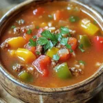 - 450 g Rinderhackfleisch oder Truthahn - 1 mittelgroße Zwiebel, gewürfelt - 2 Knoblauchzehen, fein gehackt - 3 Paprika (rot, grün, gelb), grob gehackt - 1 Dose (425 g) gewürfelte Tomaten - 1 Dose (425 g) Tomatensauce Die Hauptzutaten sind einfach und lecker. Ich bevorzuge Rinderhackfleisch, aber Truthahn ist eine leichte Wahl. Die Zwiebel und der Knoblauch bringen viel Geschmack. Die bunten Paprika machen die Suppe schön und schmackhaft. Tomaten verleihen der Suppe eine tolle Textur und Süße. Die Tomatensauce sorgt für eine reichhaltige Basis. - 720 ml Rinder- oder Gemüsebrühe - 200 g ungekochter Reis Die Brühe ist der Schlüssel für einen guten Geschmack. Rinderbrühe gibt Tiefe, während Gemüsebrühe leicht und frisch bleibt. Ungekochter Reis macht die Suppe sättigend. Er nimmt die Aromen auf und wird weich, wenn er kocht. - 2 Esslöffel italienische Gewürzmischung - 1 Teelöffel geräuchertes Paprikapulver - Salz und Pfeffer nach Geschmack - Frische Petersilie, gehackt (zum Garnieren) Die Gewürze bringen die Suppe zum Leben. Italienische Gewürzmischung sorgt für einen klassischen Geschmack. Geräuchertes Paprikapulver fügt eine rauchige Note hinzu. Salz und Pfeffer bringen die Aromen ins Gleichgewicht. Frische Petersilie oben drauf macht die Suppe schön und gibt frischen Geschmack. Zuerst erhitze eine große Pfanne bei mittlerer Hitze. Füge 450 g Rinderhackfleisch hinzu. Brate das Fleisch an und zerkleinere es mit einem Holzlöffel. Koche das Fleisch, bis es braun ist. Lass danach das überschüssige Fett abtropfen. So bleibt die Suppe leicht und gesund. Jetzt kommt die Zwiebel und der Knoblauch. Nimm eine mittelgroße Zwiebel und schneide sie in kleine Würfel. Hacke zwei Knoblauchzehen fein. Gib die Zwiebel und den Knoblauch zur Pfanne. Brate sie für 3-4 Minuten, bis die Zwiebel durchsichtig ist. Dieser Schritt gibt der Suppe viel Geschmack. Sobald das Fleisch und das Gemüse fertig sind, gib alles in den Slow Cooker. Füge die grob gehackten Paprika hinzu. Dann gieße eine Dose gewürfelte Tomaten, die Tomatensauce und 720 ml Brühe in den Slow Cooker. Rühre 200 g ungekochten Reis, zwei Esslöffel italienische Gewürzmischung und einen Teelöffel geräuchertes Paprikapulver unter. Würze alles mit Salz und Pfeffer nach Geschmack. Mische gut, bis alles gleichmäßig verteilt ist. Jetzt ist es Zeit zu kochen! Decke den Slow Cooker ab und stelle die Temperatur ein. Du kannst die Suppe auf niedriger Temperatur für 6-8 Stunden oder auf hoher Temperatur für 4-5 Stunden kochen. Der Reis wird weich und die Aromen vermischen sich gut. Nach dem Kochen schöpfe die Suppe gründlich um und würze sie nach Belieben. Serviere die Suppe heiß, garniert mit frischer Petersilie. So sieht dein Gericht noch schöner aus! Wenn du kein Rinderhackfleisch magst, probiere Truthahn. Das gibt dir eine leichtere Option. Du kannst auch vegetarische Alternativen nutzen. Pflanzliches Hack oder Linsen sind toll. So bleibt der Geschmack voll, aber du sparst Fett. Die richtige Gewürzmischung macht den Unterschied. Italienische Gewürze geben viel Geschmack. Du kannst auch Kreuzkümmel oder Oregano probieren. Für einen rauchigen Kick ist geräuchertes Paprikapulver perfekt. Experimentiere mit deinen Lieblingsgewürzen. So wird die Suppe immer spannend. Der Reis in der Suppe ist wichtig. Du kannst weißen oder braunen Reis nutzen. Brauner Reis braucht mehr Flüssigkeit und Zeit. Stelle die Brühe so ein, dass die Suppe nicht zu dick wird. Wenn die Suppe zu dick ist, füge mehr Brühe hinzu. Das sorgt für die beste Konsistenz. {{image_4}} Wenn du mehr Gemüse magst, füge einfach zusätzliche Sorten hinzu. Karotten, Zucchini oder Sellerie passen sehr gut. Diese Gemüsesorten bringen mehr Geschmack und Farbe. Du kannst auch Spinat oder grüne Bohnen einrühren. Das macht die Suppe noch gesünder und bietet mehr Textur. Für eine scharfe Variante verwende scharfe Paprika oder Gewürze. Chili oder Cayennepfeffer geben der Suppe einen tollen Kick. Du kannst auch scharfe Salsa hinzufügen. Achte darauf, die Schärfe nach deinem Geschmack anzupassen. So wird die Suppe spannend und aufregend. Wenn du glutenfrei essen möchtest, gibt es einfache Anpassungen. Ersetze den Reis durch Quinoa oder glutenfreie Nudeln. Achte darauf, dass die Brühe glutenfrei ist. Diese kleinen Änderungen machen die Suppe für alle geeignet. So kann jeder mitessen und genießen. Die Suppe bleibt frisch, wenn du sie richtig lagerst. Lass die Suppe zuerst auf Raumtemperatur abkühlen. Fülle sie dann in einen luftdichten Behälter. Stelle den Behälter in den Kühlschrank. So kannst du die Suppe bis zu fünf Tage aufbewahren. Achte darauf, die Suppe vor dem Servieren erneut zu erhitzen. Wenn du die Suppe länger lagern möchtest, kannst du sie einfrieren. Fülle die abgekühlte Suppe in gefriergeeignete Behälter. Lass etwas Platz im Behälter, da die Suppe beim Einfrieren expandiert. Die Suppe bleibt bis zu drei Monate im Gefrierfach frisch. Zum Auftauen lege die Suppe über Nacht in den Kühlschrank. Du kannst sie auch direkt in einem Topf auf niedriger Hitze erwärmen. Die Haltbarkeit der Suppe ist wichtig. Im Kühlschrank hält sie sich bis zu fünf Tage. Im Gefrierfach kannst du sie bis zu drei Monate lagern. Achte immer darauf, dass die Suppe gut gekühlt ist, um Bakterien zu vermeiden. Wenn du unsicher bist, rieche an der Suppe oder schaue sie dir an. Wenn sie schlecht riecht oder anders aussieht, solltest du sie wegwerfen. Die Vorbereitungszeit für die gefüllte Paprika Suppe beträgt etwa 15 Minuten. Während dieser Zeit schneidest du das Gemüse und brätst das Fleisch an. Anschließend kommt die Suppe in den Slow Cooker. Dort benötigt sie 6-8 Stunden auf niedriger Temperatur oder 4-5 Stunden auf hoher Temperatur. So bleibt der Reis schön weich, und die Aromen vermischen sich gut. Ja, du kannst die Suppe im Voraus zubereiten. Koche sie wie gewohnt und lasse sie dann abkühlen. Fülle die Suppe in einen luftdichten Behälter. Sie bleibt im Kühlschrank bis zu drei Tage frisch. Du kannst die Suppe auch portionsweise einfrieren. So hast du immer eine leckere Mahlzeit bereit. Zu dieser herzhaften Suppe passen viele Beilagen. Hier sind einige Vorschläge: - Frisches Brot oder Brötchen - Ein einfacher grüner Salat - Geröstete Tortilla-Chips - Käse zum Bestreuen, wie Cheddar oder Feta - Ein Klecks saure Sahne oder griechischer Joghurt Die Beilagen bringen noch mehr Geschmack und Vielfalt auf den Tisch. Diese gefüllte Paprika Suppe ist einfach zuzubereiten. Sie bringt frische Aromen von Fleisch, Gemüse und Gewürzen zusammen. Mit nur wenigen Zutaten und einem Slow Cooker gelingt sie immer. Denken Sie daran, verschiedene Variationen auszuprobieren, um Ihr Rezept zu verbessern. Die Lagerung ist unkompliziert, ob im Kühlschrank oder eingefroren. So bleibt die Suppe lange frisch. Haben Sie Freude beim Kochen und Experimentieren – Ihre Familie wird es lieben!