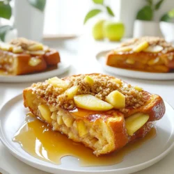 - 8 Scheiben dickes Brioche- oder Challah-Brot - 500 ml Milch - 4 große Eier - 60 ml Ahornsirup - 2 Teelöffel Vanilleextrakt - 1 Teelöffel Zimt - 1/2 Teelöffel Muskatnuss - 2 mittelgroße Äpfel, geschält, entkernt und gewürfelt - 100 g Haferflocken - 100 g brauner Zucker - 30 g Weizenmehl - 60 g ungesalzene Butter, geschmolzen - Eine Prise Salz Die Hauptzutaten sind einfach und lecker. Das dicke Brot sorgt für eine tolle Basis. Du brauchst auch frische Äpfel, die dem Gericht eine süße Note geben. Die Gewürze sind wichtig. Vanilleextrakt bringt einen feinen Geschmack. Zimt und Muskatnuss machen alles warm und einladend. Das Topping gibt dem Gericht den letzten Schliff. Haferflocken sorgen für Knusprigkeit. Brauner Zucker macht alles süß und karamellisiert beim Backen. Die geschmolzene Butter verbindet alles und gibt einen tollen Geschmack. Diese Zutaten machen den Apfel-Crisp Overnight French Toast zu einem echten Genuss. Du wirst es lieben, wie die Aromen zusammenkommen. Um die Eiermischung zu machen, nehme eine große Schüssel. Füge 500 ml Milch hinzu. Dann kommen 4 große Eier dazu. Gieße 60 ml Ahornsirup und 2 Teelöffel Vanilleextrakt hinein. Streue 1 Teelöffel Zimt und 1/2 Teelöffel Muskatnuss hinein. Verquirle alles gut. Mische so lange, bis die Mischung gleichmäßig ist. Fette eine Auflaufform mit 23x33 cm ein. Lege die erste Hälfte der Brotscheiben gleichmäßig in die Form. Gieße die Hälfte der Eiermischung über die Brotscheiben. Achte darauf, dass sie gut durchtränkt sind. Verteile dann die gewürfelten Äpfel gleichmäßig über das Brot. Wiederhole den Vorgang mit der restlichen Brotmischung und den restlichen Äpfeln. Nimm eine andere Schüssel. Vermenge dort 100 g Haferflocken, 100 g braunen Zucker und 30 g Weizenmehl. Füge 60 g geschmolzene Butter und eine Prise Salz hinzu. Mische alles, bis es krümelig ist. Streue die Haferflockenmischung gleichmäßig über die geschichteten Zutaten in der Auflaufform. Decke die Auflaufform mit Folie ab. Stelle sie über Nacht in den Kühlschrank. Am nächsten Morgen heize den Ofen auf 175 °C vor. Nimm die Folie ab und backe das Gericht für 40-45 Minuten. Es sollte goldbraun und knusprig sein. Lass es vor dem Servieren ein paar Minuten abkühlen. Wie man das Brot richtig durchtränkt? Beginne mit der Eiermischung. Du musst die Milch, Eier, Ahornsirup, Vanilleextrakt, Zimt und Muskatnuss gut vermischen. Gieße die Mischung gleichmäßig über das Brot. Lass das Brot einige Minuten stehen. So kann es die Flüssigkeit aufnehmen. Achte darauf, dass jedes Stück Brot durchtränkt wird. Das macht den Toast saftig und lecker. Um den Geschmack zu verbessern, füge zusätzliche Gewürze hinzu. Du kannst einen Hauch von Ingwer oder Nelken probieren. Diese Gewürze bringen einen besonderen Kick. Auch etwas Zitronenschale kann frische Aromen hinzufügen. Die Äpfel können auch Variationen haben. Verwende süße Äpfel wie Fuji oder Honeycrisp. Diese geben eine schöne Süße und Textur. Serviere den Apfel-Crisp Overnight French Toast warm. Ein Spritzer Ahornsirup macht ihn besonders. Du kannst auch die Oberseite mit einem Hauch Zimt bestreuen. Füge frische Apfelscheiben hinzu, um das Gericht zu garnieren. Das sieht nicht nur schön aus, sondern schmeckt auch frisch. Achte darauf, dass die Apfelscheiben dünn geschnitten sind. So bleiben sie knackig und süß. {{image_4}} Wenn Sie glutenfrei leben, können Sie dieses Rezept leicht anpassen. Verwenden Sie einfach glutenfreies Brot. Achten Sie darauf, dass das Brot frisch ist. Es sollte gut die Eiermischung aufnehmen. So bleibt Ihr Apfel-Crisp Overnight French Toast lecker und knusprig. Glutenfreies Brot gibt es in vielen Sorten, also wählen Sie Ihr Lieblingsbrot. Für mehr Fruchtgeschmack können Sie andere Früchte hinzufügen. Birnen sind eine tolle Wahl. Sie geben einen süßen, saftigen Biss. Auch Beeren passen gut. Himbeeren oder Blaubeeren bringen Farbe und Frische. Schneiden Sie die Früchte klein, damit sie gleichmäßig verteilt sind. So hat jeder Bissen die volle Fruchtpower. Wenn Sie Schokolade lieben, probieren Sie Schokoladenstückchen. Fügen Sie sie einfach zwischen die Brotschichten. Sie schmelzen und machen das Gericht noch köstlicher. Sie können auch Kakaopulver in die Eiermischung geben. Eine kleine Menge reicht aus, um einen schokoladigen Geschmack zu erzielen. So wird Ihr Apfel-Crisp Overnight French Toast zum süßen Traum. Um Reste von Apfel-Crisp Overnight French Toast richtig zu lagern, lege sie in einen luftdichten Behälter. So bleiben sie frisch. Du kannst die Reste bis zu drei Tage im Kühlschrank aufbewahren. Wenn du die Reste aufwärmst, verwende die Mikrowelle oder den Ofen. Das macht das Brot wieder weich und lecker. Wenn du mehr Reste hast, kannst du sie einfrieren. Teile die Portionen in einzelne Stücke auf. Wickel die Stücke in Frischhaltefolie und lege sie in einen Gefrierbeutel. So bleiben sie bis zu drei Monate frisch. Zum Auftauen nimm die Portionen einfach aus dem Gefrierschrank. Lass sie über Nacht im Kühlschrank auftauen. Du kannst sie auch direkt im Ofen aufwärmen. Die Haltbarkeit von Apfel-Crisp Overnight French Toast ist wichtig. Im Kühlschrank bleiben die Reste bis zu drei Tage frisch. Im Gefrierschrank halten sie bis zu drei Monate. Achte darauf, die Reste gut zu lagern, damit sie nicht schlecht werden. Wenn du eine Veränderung im Geruch oder Aussehen bemerkst, wirf die Reste weg. So bleibst du auf der sicheren Seite. Das Gericht sollte mindestens 8 Stunden im Kühlschrank ruhen. So zieht das Brot die Eiermischung gut ein. Diese Zeit gibt den Aromen Raum, um sich zu verbinden. Ich empfehle, es über Nacht zu machen. So ist es am besten vorbereitet für den nächsten Morgen. Ja, das Rezept kann im Voraus zubereitet werden. Du kannst die gesamte Mischung am Abend vorher machen. Schichte alles in die Auflaufform und stelle sie dann in den Kühlschrank. Das spart Zeit am Morgen. Du kannst es einfach backen, wenn du bereit bist zu essen. Zu Apfel-Crisp Übernacht-Französischem Toast passen viele Beilagen gut. Ich empfehle, frische Früchte wie Beeren oder Bananen zu servieren. Auch griechischer Joghurt ist eine gute Wahl. Ahornsirup ist ein klassischer Begleiter. Eine Prise Zimt darüber macht es noch besser. Dieses Rezept für Apfel-Crisp Übernacht-Französischen Toast ist einfach und lecker. Sie beginnen mit frischem Brot und einer Mischung aus Eiern, Milch und Gewürzen. Die Äpfel und das knusprige Topping machen es besonders. Bewahren Sie Reste im Kühlschrank auf oder frieren Sie eine Portion ein. Probieren Sie verschiedene Früchte oder Schokoladenstückchen für Abwechslung. Ich hoffe, Sie genießen diesen köstlichen Genuss mit Familie und Freunden. Es ist eine perfekte Ergänzung für jedes Frühstück oder Brunch.