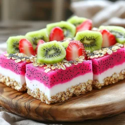 Die Hauptzutaten sind frisch und gesund. Hier ist, was Sie brauchen: - 1 Tasse Drachenfrucht-Püree (frisch oder gefroren) - 1 reife Banane - 1 Tasse griechischer Joghurt - 1 Esslöffel Honig (optional) - 1 Tasse Haferflocken - 1/4 Tasse Mandelbutter (oder eine andere Nusspaste) - 1/2 Teelöffel Vanilleextrakt - 1/4 Tasse ungesüßte Kokosraspeln Diese Zutaten geben den Riegeln eine tolle Textur und Geschmack. Drachenfrucht bringt frische und Farbe. Banane sorgt für natürliche Süße. Joghurt macht die Riegel cremig. Sie können den Riegeln mehr Geschmack geben. Hier sind einige Ideen: - Frisches Obst zum Garnieren (Drachenfrucht, Erdbeeren oder Kiwi) - Chiasamen zur Dekoration (optional) Diese Zutaten helfen, Ihre Riegel noch ansprechender zu machen. Frisches Obst sieht gut aus und macht die Riegel noch leckerer. Drachenfrucht ist in vielen Läden erhältlich. Wählen Sie frische Früchte mit einer leuchtenden Farbe. Sie sollten keine dunklen Flecken haben. Wenn Sie gefrorene Drachenfrucht verwenden, achten Sie darauf, dass sie ungesüßt ist. So bleiben die Riegel gesund und lecker. Zuerst mache ich die cremige Drachenfrucht-Mischung. Dazu brauche ich das Drachenfrucht-Püree, die Banane, den griechischen Joghurt, den Honig und den Vanilleextrakt. Ich gebe alles in einen Mixer. Das Mixen dauert nur einige Minuten. Ich achte darauf, dass die Mischung glatt und cremig wird. Diese Basis sorgt für einen fruchtigen und köstlichen Geschmack. Jetzt komme ich zu den trockenen Zutaten. In einer großen Rührschüssel gebe ich die Haferflocken, die Mandelbutter und die Kokosraspeln. Ich vermenge alles gut. Es ist wichtig, dass alle Zutaten gleichmäßig benetzt sind. Dadurch wird die Mischung klebrig und hält später gut zusammen. Jetzt wird es spannend! Ich gieße die cremige Drachenfrucht-Mischung in die Schüssel mit den trockenen Zutaten. Ich rühre alles gut um, bis die Mischung gleichmäßig verteilt ist. Dann lege ich eine Backform mit Backpapier aus. Wichtig ist, dass das Papier an den Seiten übersteht. So lassen sich die Riegel später leichter herausnehmen. Ich fülle die Mischung in die Form und drücke sie fest. Jetzt dekoriere ich die Oberfläche mit frischen Obstscheiben und streue Chiasamen darüber. Dann stelle ich die Form für mindestens zwei Stunden in den Kühlschrank. Nach der Kühlung schneide ich die Riegel in gleichmäßige Stücke. Für die beste Konsistenz achte auf die richtige Menge an Flüssigkeit. Das Drachenfrucht-Püree sollte nicht zu flüssig sein. Eine reife Banane hilft, die Mischung cremig zu machen. Wenn die Mischung zu trocken ist, kannst du etwas mehr Joghurt hinzufügen. Um die Riegel gut zusammenzuhalten, drücke die Mischung stark in die Form. Kühle sie lang genug, damit sie fest werden. Um mehr Geschmack hinzuzufügen, kannst du frische Minze oder Limettensaft verwenden. Diese Zutaten bringen Frische und eine leichte Säure. Du kannst auch andere Nussbutter ausprobieren, wie Erdnuss- oder Cashewbutter. Für mehr Nährstoffe füge Chiasamen oder Leinsamen hinzu. Diese kleinen Samen sind voller Ballaststoffe und gesunder Fette. Ein häufiger Fehler ist, die Mischung nicht ausreichend zu kühlen. Wenn du die Riegel zu früh schneidest, zerfallen sie. Ein weiterer Fehler ist, die Zutaten nicht gut zu vermengen. Achte darauf, dass alle trockenen Zutaten gleichmäßig benetzt sind. Verwende am besten eine große Schüssel, um alles gut zu vermischen. {{image_4}} Wenn du keine Drachenfrucht magst, probiere andere Früchte. Du kannst Erdbeeren, Bananen oder Mangos verwenden. Diese Früchte geben einen frischen Geschmack. Du kannst das Püree in gleichen Mengen ersetzen. Die Riegel bleiben lecker und gesund. Für eine vegane Version benutze pflanzlichen Joghurt. Ersetze den Honig durch Agavensirup oder Ahornsirup. Achte darauf, dass die Nussbutter ohne tierische Produkte ist. Das Rezept bleibt einfach und lecker. Du kannst auch Chia-Samen für Ei-Ersatz verwenden. Wenn du Nussallergien hast, verwende Sonnenblumenbutter. Haferflocken können glutenfrei sein, wenn du sie so kaufst. Achte auf die Etiketten! Du kannst die Riegel auch ohne Nüsse zubereiten. Das Rezept bleibt gesund und schmackhaft. Bewahre die Riegel im Kühlschrank in einem luftdichten Behälter auf. So bleiben sie frisch. Achte darauf, dass der Behälter gut verschlossen ist. Stelle ihn auf eine mittlere Ablage. Dies hilft, die Riegel vor Temperaturänderungen zu schützen. Die Drachenfrucht-Smoothie-Riegel halten sich im Kühlschrank bis zu einer Woche. Sie sind dann noch frisch und lecker. Achte auf einen guten Geruch und die Farbe. Wenn sich etwas verändert, wirf sie weg. Du kannst die Riegel auch einfrieren. Schneide sie in Stücke und lege sie in einen gefrierfesten Behälter. So bleiben sie bis zu drei Monate haltbar. Zum Auftauen lege die Riegel einfach in den Kühlschrank. Warte einige Stunden, bis sie weich sind. Du kannst sie auch kurz in die Mikrowelle geben, aber achte darauf, sie nicht zu warm zu machen. Die Drachenfrucht-Smoothie-Riegel sind bis zu einer Woche im Kühlschrank haltbar. Bewahre sie in einem luftdichten Behälter auf. Wenn du sie länger aufbewahren möchtest, friere die Riegel ein. So bleiben sie bis zu drei Monate frisch. Achte darauf, sie gut zu verpacken, damit sie nicht austrocknen. Ja, du kannst andere Früchte verwenden. Bananen, Erdbeeren oder Mangos passen gut dazu. Diese Früchte geben den Riegeln einen anderen Geschmack und eine tolle Farbe. Mixe die Früchte einfach in den Mixer. Achte darauf, dass du die Konsistenz im Auge behältst. Zu viel Wasser kann die Riegel matschig machen. Ja, diese Riegel sind gesund für Kinder. Sie enthalten viele Nährstoffe und sind voller Vitamine. Drachenfrucht ist reich an Antioxidantien. Haferflocken geben Energie und fördern die Verdauung. Der griechische Joghurt liefert Protein. Diese Riegel sind eine tolle Snack-Option für Kinder. Sie sind nahrhaft und schmecken gut! Die Drachenfrucht-Smoothie-Riegel sind einfach und lecker. Wir haben die besten Zutaten, Schritte und Tipps behandelt. Variationen machen sie spannend. Denk daran, wie du sie lagerst, damit sie frisch bleiben. Egal, ob du süß oder vegan magst, probiere diese Riegel aus. Sie sind perfekt für Kinder und geschmacklich vielseitig. Du wirst sie lieben!